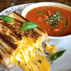 Für ein perfektes Sandwich brauchst du: - 4 Scheiben Sauerteigbrot - 170 g scharfen Cheddar, gerieben - 60 g Mozzarella, zerkleinert - 2 Esslöffel ungesalzene Butter Die Suppe ist einfach und schnell gemacht. Du benötigst: - 1 Dose (400 g) feuergeröstete, gewürfelte Tomaten - 240 ml Gemüsebrühe - 1 Teelöffel getrockneter Basilikum - 1 kleine Zwiebel, gehackt - 1 Knoblauchzehe, fein gehackt - 1 Esslöffel Olivenöl - Salz und Pfeffer nach Geschmack - Frische Basilikumblätter zur Garnitur (optional) Wähle frische und hochwertige Zutaten. Der Käse sollte gut schmelzen. Achte darauf, dass das Brot knusprig bleibt. Verwende feuergeröstete Tomaten. Diese geben der Suppe mehr Geschmack. Frische Kräuter bringen das Gericht auf ein neues Level. Ich empfehle, Bioprodukte zu wählen, wenn möglich. So schmeckt es noch besser. Für das gesamte Rezept, schau dir die [Full Recipe] an. Um die Tomatensuppe zu machen, beginne mit einem mittelgroßen Kochtopf. Erhitze das Olivenöl bei mittlerer Hitze. Füge die gehackte Zwiebel hinzu und brate sie etwa fünf Minuten lang. Sie sollte glasig werden. Dann kommt der gehackte Knoblauch dazu. Brate ihn für ein bis zwei Minuten, bis er gut riecht. Gieße die Dose feuergeröstete, gewürfelte Tomaten und die Gemüsebrühe in den Topf. Rühre den getrockneten Basilikum ein und schmecke mit Salz und Pfeffer ab. Lass die Mischung zum Köcheln kommen. Lasse sie 15 bis 20 Minuten sanft köcheln, damit die Aromen gut zusammenkommen. Nimm einen Stabmixer und püriere die Suppe, bis sie glatt ist. Wenn du keinen Stabmixer hast, gehe in kleinen Portionen vor. Halte die Suppe warm, während du den gegrillten Käse machst. Für den gegrillten Käse nehme eine Pfanne und schmelze einen Esslöffel Butter bei mittlerer Hitze. Lege zwei Scheiben Sauerteigbrot in die Pfanne. Streue den geriebenen Cheddar und die zerkleinerte Mozzarella gleichmäßig auf die Brotscheiben. Decke sie mit den restlichen Brotscheiben ab. Brate die Sandwiches, bis die Unterseite goldbraun ist. Das dauert etwa drei bis vier Minuten. Wende die Sandwiches vorsichtig und füge die restliche Butter in die Pfanne. Brate die andere Seite bis sie goldbraun ist und der Käse geschmolzen ist, auch für weitere drei bis vier Minuten. Nimm die Sandwiches aus der Pfanne und lasse sie eine Minute ruhen. Schneide sie dann in der Mitte durch. Serviere die warmen gegrillten Käse-Sandwiches zusammen mit einer Schüssel der cremigen Tomatensuppe. Du kannst die Suppe mit frischen Basilikumblättern garnieren. Das gibt einen frischen Geschmack und sieht toll aus. Für ein volleres Gericht kannst du auch einen kleinen Salat dazu reichen. Für die vollständige Rezeptur, sieh in die [Full Recipe]. Um den perfekten gegrillten Käse zu machen, wähle gutes Brot. Ich empfehle Sauerteigbrot, da es gut röstet. Verwende auch Käse, der gut schmilzt. Eine Mischung aus scharfem Cheddar und Mozzarella sorgt für tollen Geschmack und Textur. - Die Butter sollte weich sein, um gleichmäßig zu schmelzen. - Erhitze die Pfanne nicht zu stark. So brennt das Brot nicht an. - Brate jede Seite etwa drei bis vier Minuten, bis sie goldbraun ist. Für einen reichhaltigen Geschmack kannst du die Suppe mit frischen Kräutern verfeinern. Basilikum passt toll zu Tomaten. Füge auch etwas Zucker hinzu, um die Säure auszugleichen. - Für eine cremigere Suppe benutze etwas Sahne oder Kokosmilch. - Röste die Tomaten vor dem Hinzufügen, um den Geschmack zu intensivieren. - Du kannst auch einen Spritzer Zitronensaft hinzufügen. Das gibt der Suppe Frische. Präsentation macht alles aus! Serviere die Suppe in einer schönen Schüssel. Schneide die gegrillten Käse-Sandwiches diagonal und lege sie auf einen Teller. - Eine Prise frisches Basilikum auf die Suppe macht sie ansprechend. - Nutze eine kleine Schale für die Suppe und stelle das Sandwich daneben. - Achte darauf, dass alles warm ist, wenn du servierst. Diese Tipps helfen dir, den Genuss von gegrilltem Käse mit Tomatensuppe zu maximieren. Für das vollständige Rezept schau dir [Full Recipe] an. {{image_4}} Um eine vegane Version des gegrillten Käses zu machen, ersetze die Käsesorten durch pflanzliche Alternativen. Du kannst veganen Cheddar oder Mozzarella wählen. Statt Butter nimmst du vegane Margarine oder Olivenöl. Die Tomatensuppe lässt sich leicht anpassen. Verwende Gemüsebrühe und achte darauf, dass keine tierischen Produkte enthalten sind. Für eine glutenfreie Mahlzeit, wähle glutenfreies Brot. Viele Marken bieten leckere Optionen, die gut toasten. Achte darauf, dass die anderen Zutaten auch glutenfrei sind, besonders die Brühe. So bleibt das Gericht für alle verträglich und schmackhaft. Um dein Gericht zu verfeinern, kannst du frische Kräuter wie Basilikum oder Petersilie hinzufügen. Ein Spritzer Zitronensaft in der Suppe bringt Frische. Probiere auch knusprige Croutons oder geröstete Kichererbsen als Beilage. Diese sorgen für einen tollen Crunch und zusätzliche Aromen. Für das komplette Rezept, sieh dir die [Full Recipe] an. Es gibt nichts Besseres als Reste von gegrilltem Käse und Tomatensuppe. Du kannst sie in einem luftdichten Behälter aufbewahren. Lass die Sandwiches zuerst abkühlen. So bleibt der Käse cremig und das Brot knusprig. Die Suppe hält sich gut im Kühlschrank. Sie bleibt dort etwa drei Tage frisch. Wenn du mehr Reste hast, kannst du sie auch einfrieren. Wickel die Sandwiches gut in Frischhaltefolie. Lege sie dann in einen Gefrierbeutel. Die Tomatensuppe kannst du ebenfalls einfrieren. Fülle sie in einen gefrierfesten Behälter. So bleibt alles für bis zu drei Monate haltbar. Zum Auftauen stell die Sandwiches einfach in den Kühlschrank. Die Suppe kannst du im Kühlschrank oder in der Mikrowelle auftauen. Um die Reste wieder aufzuwärmen, benutze eine Pfanne. Erhitze die Sandwiches bei mittlerer Hitze. So wird das Brot wieder knusprig. Für die Suppe erwärmst du sie in einem Topf. Rühre gut um, damit sie gleichmäßig warm wird. Du kannst auch etwas frisches Basilikum hinzufügen. Das gibt extra Geschmack und macht die Suppe frisch. Das Rezept ergibt zwei Portionen. Es ist perfekt für ein schnelles Mittagessen oder einen Snack. Wenn du mehr Leute hast, kannst du die Zutaten einfach verdoppeln. So kannst du viele hungrige Mäuler zufriedenstellen! Ja, du kannst frische Tomaten verwenden. Nimm etwa 800 g reife Tomaten. Schäle sie und schneide sie klein. Du musst die Tomaten etwas länger kochen, damit sie weich werden. Sie geben der Suppe einen frischen Geschmack. Um deinen gegrillten Käse noch besser zu machen, füge verschiedene Käsesorten hinzu. Probiere Gouda oder Brie für einen besonderen Geschmack. Du kannst auch etwas Senf oder Pesto auf das Brot streichen. Das gibt extra Aroma und macht dein Sandwich noch spannender. Für einen knusprigen Biss, benutze ein gutes, dickes Brot. Hast du die Neugier geweckt? Schau dir das [Full Recipe] an, um alles zu erfahren! In diesem Blogbeitrag haben wir die wichtigsten Zutaten für Schmelzende Glückseligkeit Toast und Tomatensuppe besprochen. Ich habe eine Schritt-für-Schritt-Anleitung zum Zubereiten dieser leckeren Gerichte gegeben. Außerdem hab ich hilfreiche Tipps und Variationen vorgestellt, um das Essen noch besser zu machen. Denke daran, dass gute Zutaten den Unterschied ausmachen. Bewahre Reste clever auf und genieße die Gerichte nach Bedarf. Kochen sollte Spaß machen, also probiere neue Ideen aus und mache die Rezepte zu deinen eigenen!