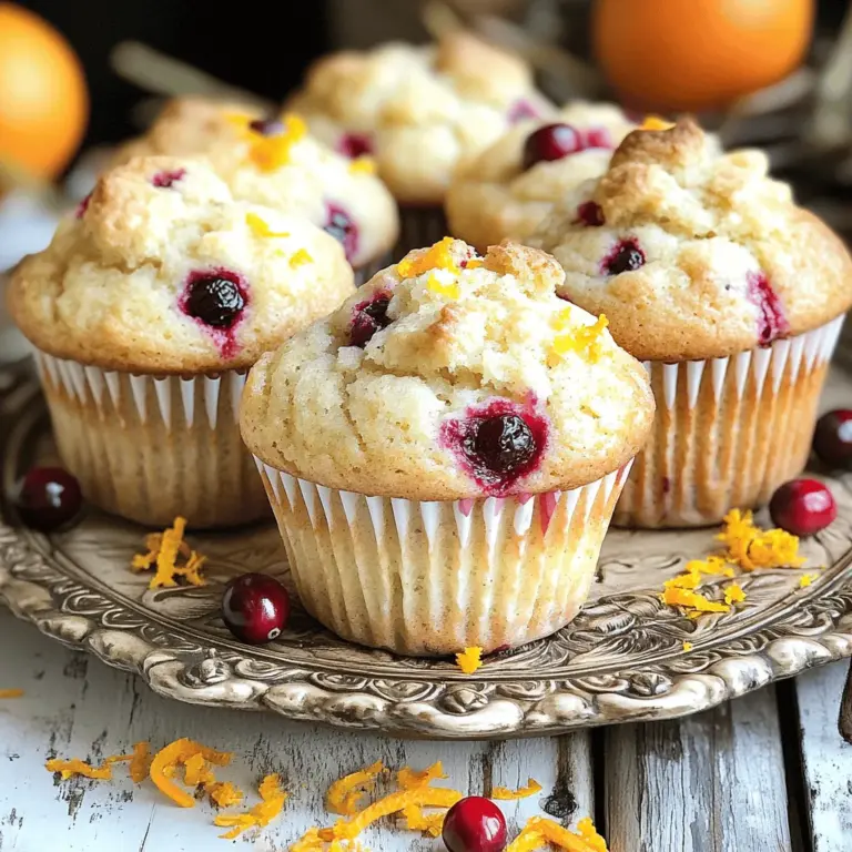 Die Hauptzutaten machen diese Muffins frisch und lecker. Hier sind die Zutaten, die du brauchst: - 1 Tasse frische Cranberries, grob gehackt - 1/2 Tasse frisch gepresster Orangensaft - Zest von 1 Orange - 1/2 Tasse Haushaltszucker - 1/4 Tasse brauner Zucker, fest gepackt - 1/3 Tasse Pflanzenöl - 1 großes Ei - 1 Teelöffel Vanilleextrakt - 1 1/2 Tassen Weizenmehl (Type 405) - 2 Teelöffel Backpulver - 1/2 Teelöffel Natron - 1/4 Teelöffel Salz - 1/2 Tasse gehackte Walnüsse (optional) Diese Zutaten geben deinen Muffins eine tolle Textur und einen frischen Geschmack. Wenn du etwas Abwechslung möchtest, gibt es viele Möglichkeiten. Du kannst die Muffins anpassen, indem du Folgendes hinzufügst: - Schokoladenstückchen für eine süßere Note - Frischkäse für eine cremige Füllung - Weitere Nüsse wie Mandeln oder Pecannüsse Diese Zutaten machen deine Muffins noch interessanter. Gute Zutaten machen einen großen Unterschied. Achte auf Folgendes: - Wähle frische Cranberries. Sie sind saftig und haben viel Geschmack. - Verwende frisch gepressten Orangensaft. Der Geschmack ist viel besser als aus der Flasche. - Setze auf hochwertige Öle. Sie verbessern die Textur der Muffins. - Prüfe das Backpulver und Natron. Sie sollten frisch sein, um gut aufzugehen. Mit diesen Tipps wählst du die besten Zutaten für deine Cranberry Orange Muffins. Du kannst das vollständige Rezept [hier] finden. Um perfekte Muffins zu backen, beginne mit dem Muffinblech. Heize deinen Ofen auf 190°C vor. Lege das Muffinblech mit Papierförmchen aus oder fette es leicht ein. So verhindern wir, dass die Muffins kleben. Es ist wichtig, dass jedes Förmchen bereit ist, die leckere Mischung zu halten. Jetzt kommt der spannende Teil: der Teig! In einer mittelgroßen Schüssel vermenge die gehackten Cranberries, den frisch gepressten Orangensaft und die Zesten. Lass diese Mischung für einen Moment stehen. So können sich die Aromen entfalten. In einer großen Schüssel mische den Haushaltszucker, braunen Zucker, Pflanzenöl, das Ei und den Vanilleextrakt gut. Rühre, bis alles gut verbunden ist. Jetzt füge die Cranberry-Orangen-Mischung hinzu. Rühre sanft, bis alles gerade vermischt ist. In einer separaten Schüssel vermenge das Weizenmehl, Backpulver, Natron und Salz. Gib die trockenen Zutaten nach und nach zu den feuchten Zutaten. Rühre vorsichtig, bis kein trockenes Mehl mehr sichtbar ist. Übermixen ist nicht nötig; ein paar Klumpen sind in Ordnung. Wenn du magst, kannst du die gehackten Walnüsse jetzt unterheben. Teile den Teig gleichmäßig in die vorbereiteten Muffinförmchen auf. Fülle jedes Förmchen etwa dreiviertel voll. Backe die Muffins für 18-20 Minuten. Ein Zahnstocher, der in die Mitte eines Muffins gesteckt wird, sollte sauber herauskommen. Lass die Muffins für 5 Minuten im Blech abkühlen. Danach lege sie auf ein Kuchengitter, um vollständig abzukühlen. Diese Schritte sorgen für saftige und leckere Cranberry Orange Muffins. Für das volle Rezept, schau dir [Full Recipe] an. Um den perfekten Cranberry Orange Muffin zu backen, halte dich an die Schritte. Benutze frische Cranberries. Sie geben einen tollen Geschmack. Der frisch gepresste Orangensaft bringt Frische. Achte darauf, die Zutaten nicht zu lange zu mischen. Ein paar Klumpen im Teig sind gut. So bleiben die Muffins locker und weich. Ein häufiger Fehler ist, die Muffins zu lange zu backen. Überprüfe sie deshalb frühzeitig mit einem Zahnstocher. Ein weiterer Fehler ist, zu stark zu rühren. Das kann die Muffins zäh machen. Achte auch darauf, die Zutaten genau abzuwiegen. Zu viel oder zu wenig kann den Teig ruinieren. Für eine glutenfreie Variante kannst du glutenfreies Mehl verwenden. Es gibt viele gute Mischungen auf dem Markt. Du kannst auch Mandelmehl oder Hafermehl probieren. Beachte, dass die Textur sich leicht ändern kann. Ein weiteres tolles Experiment ist die Verwendung von Haferflocken für etwas Biss. Diese Tipps helfen dir, deinen eigenen Twist zu finden. Für mehr Details, schau dir das [Full Recipe] an. {{image_4}} Einen leckeren Kick kannst du mit Nüssen hinzufügen. Walnüsse passen perfekt. Sie geben einen tollen Crunch und mehr Geschmack. Mische einfach 1/2 Tasse gehackte Walnüsse in den Teig. Du kannst auch Mandeln oder Pekannüsse verwenden. Achte darauf, die Nüsse grob zu hacken. So bleibt die Textur schön. Eine süße Überraschung im Inneren macht die Muffins noch besser. Du kannst Schokoladenstückchen oder Frischkäse verwenden. Für Schokolade, füge 1/2 Tasse Schokoladenstückchen hinzu. Sie schmelzen beim Backen und verleihen den Muffins eine köstliche Note. Wenn du Frischkäse magst, forme kleine Portionen und lege sie in die Mitte des Teigs. So sind die Muffins innen schön cremig. Wenn du eine vegane Option suchst, ist das einfach. Ersetze das Ei durch 1/4 Tasse Apfelmus oder 1 Esslöffel Leinsamenmehl mit 3 Esslöffeln Wasser. Nutze Pflanzenöl und auch pflanzliche Milch. Diese Zutaten sorgen für die gleiche feuchte Konsistenz. Die Muffins schmecken trotzdem toll, und du kannst sie ohne Tierprodukte genießen. Für das volle Rezept schau dir [Full Recipe] an. Um deine Cranberry Orange Muffins frisch zu halten, solltest du sie richtig lagern. Lege die Muffins in einen luftdichten Behälter. Das schützt sie vor Feuchtigkeit und hält sie weich. Wenn du keinen Behälter hast, nutze Frischhaltefolie. Stelle den Behälter an einen kühlen, trockenen Ort. So bleiben die Muffins bis zu drei Tage frisch. Wenn du Muffins für später aufbewahren willst, friere sie ein. Lass die Muffins zuerst ganz abkühlen. Wickel sie dann einzeln in Frischhaltefolie. Lege die eingewickelten Muffins in einen Gefrierbeutel. Beschrifte den Beutel mit dem Datum. So weißt du, wann du sie eingefroren hast. Zum Auftauen nimm die Muffins einfach aus dem Gefrierbeutel. Lass sie bei Raumtemperatur etwa 1-2 Stunden auftauen. Du kannst sie auch kurz in die Mikrowelle legen. Im Kühlschrank halten sich die Muffins etwa eine Woche. Bewahre sie in einem luftdichten Behälter auf, um die Frische zu bewahren. Achte darauf, dass die Muffins gut abgedeckt sind. So verhindern wir, dass sie austrocknen. Du kannst die Muffins auch toasten oder aufwärmen. So schmecken sie fast wie frisch gebacken. Wenn du die Muffins länger aufbewahren möchtest, friere sie besser ein. Cranberry Orange Muffins sind bei richtiger Lagerung etwa 3 bis 5 Tage haltbar. Bewahre sie in einem luftdichten Behälter auf. So bleiben sie frisch und schmackhaft. Wenn du die Muffins länger aufbewahren möchtest, friere sie ein. Im Gefrierfach halten sie bis zu 3 Monate. Lass sie einfach bei Raumtemperatur auftauen, wenn du sie essen möchtest. Ja, du kannst gefrorene Cranberries verwenden. Sie sind eine tolle Option, wenn frische Cranberries nicht verfügbar sind. Achte darauf, die gefrorenen Cranberries vorher nicht aufzutauen. Füge sie direkt zum Teig hinzu. So bleibt die Textur der Muffins gut und die Cranberries behalten ihren Geschmack. Es gibt viele einfache Möglichkeiten, die Muffins gesünder zu gestalten. Hier sind einige Tipps: - Ersetze einen Teil des Haushaltszuckers durch Honig oder Ahornsirup. - Verwende Vollkornmehl anstelle von Weißmehl. - Füge mehr Nüsse oder Samen für gesunde Fette hinzu. - Reduziere die Menge an Öl um die Hälfte und ersetze es durch Apfelmus. Mit diesen Anpassungen kannst du die Muffins noch nahrhafter machen. Für das vollständige Rezept schau dir die [Full Recipe] an. Cranberry-Orange-Muffins sind einfach und lecker. Wir haben die Hauptzutaten besprochen, damit du die besten Muffins machst. Ich gab Tipps zur Zubereitung und Fehler, die du vermeiden solltest. Mit Variationen kannst du jeden Muffin einzigartig machen. Denk an die richtigen Lagerung, um Frische zu bewahren. Halte die wichtigsten Punkte im Kopf, und deine Muffins werden großartig schmecken. Viel Spaß beim Backen!