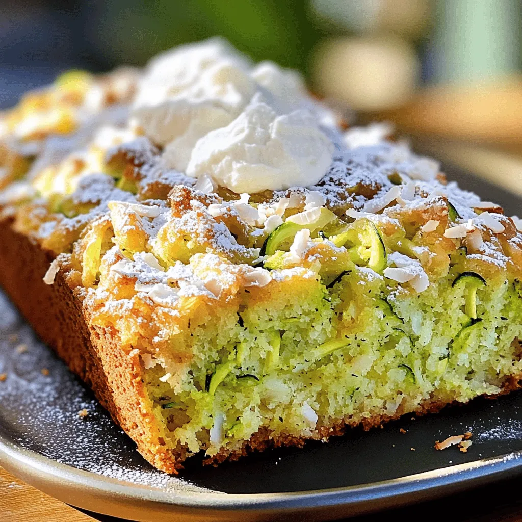 Um Zucchini Kokosbrot zu backen, benötigst du folgende Zutaten: - 2 Tassen geraspelte Zucchini (ca. 2 mittelgroße Zucchini) - 1 Tasse ungesüßte Kokosraspeln - 1/2 Tasse brauner Zucker - 1/4 Tasse Kristallzucker - 1/2 Tasse Pflanzenöl - 2 große Eier - 1 Teelöffel Vanilleextrakt - 1 1/2 Tassen Weizenmehl - 1 Teelöffel Natron - 1/2 Teelöffel Backpulver - 1/2 Teelöffel Salz - 1 Teelöffel gemahlener Zimt - 1/2 Teelöffel Muskatnuss - Optional: 1/2 Tasse gehackte Walnüsse oder Pekannüsse Wähle frische und feste Zucchini. Sie sollten glänzend sein und keine Flecken haben. Größere Zucchini neigen dazu, mehr Samen zu enthalten. Kleine Zucchini sind zarter und süßer. Du kannst auch biologische Zucchini wählen, um den Geschmack zu verbessern. Jede Zutat hat ihren eigenen Geschmack und Beitrag. Zucchini macht das Brot feucht und gesund. Kokosraspeln bringen einen süßen, tropischen Geschmack. Brauner Zucker gibt Tiefe und Karamellnoten. Zimt und Muskatnuss fügen Wärme hinzu. Das Öl sorgt dafür, dass das Brot saftig bleibt. Diese Kombination macht das Zucchini Kokosbrot zu einem echten Genuss. Für das vollständige Rezept, schau dir die vollständige Rezeptanleitung an. Heize deinen Ofen auf 175°C vor. Dies ist wichtig, damit das Brot gleichmäßig backt. Während der Ofen vorheizt, bereite deine Kastenform vor. Fette sie gut ein oder lege sie mit Backpapier aus. So kannst du das Brot später leicht herausnehmen. In einer großen Schüssel vermischst du zuerst den braunen Zucker und den Kristallzucker. Füge dann das Pflanzenöl hinzu. Rühre alles gut um. Jetzt kommen die Eier und der Vanilleextrakt dazu. Schlage die Eier gut hinein, bis die Mischung glatt ist. Schließlich gib die geraspelte Zucchini und die Kokosraspeln dazu. Mische alles gut, sodass die Zutaten gleichmäßig verteilt sind. Nimm eine separate Schüssel. Hier vereinst du das Weizenmehl, Natron, Backpulver, Salz, Zimt und Muskatnuss. Rühre alles gut um, bis es gleichmäßig aussieht. Dies sorgt dafür, dass sich die Aromen gut vermischen. Jetzt ist es Zeit, die trockenen Zutaten zu den feuchten hinzuzufügen. Falte die trockenen Zutaten vorsichtig in die feuchte Mischung. Rühre nicht zu lange, um ein trockenes Brot zu vermeiden. Wenn du Nüsse verwenden möchtest, füge sie jetzt hinzu. Gieße den Teig in die vorbereitete Kastenform und glätte die Oberfläche. Backe das Brot für 50-60 Minuten. Ein Zahnstocher sollte sauber herauskommen, wenn das Brot fertig ist. Lass das Brot nach dem Backen für 10 Minuten in der Form abkühlen, bevor du es auf ein Gitterrost legst. Für das vollständige Rezept kannst du auf den [Full Recipe] Link klicken. Beim Backen von Zucchini Kokosbrot gibt es einige häufige Fehler. Ein großer Fehler ist, die Zucchini nicht richtig vorzubereiten. Du solltest die Zucchini gut abtropfen lassen. Zu viel Wasser macht das Brot matschig. Achte darauf, die Zucchini nicht zu grob zu raspeln. Zu große Stücke verändern die Textur. Ein weiterer Fehler ist, die Mischung zu lange zu rühren. Das führt zu einem dichten Brot. Rühre alles nur, bis die Zutaten vermischt sind. Ein letzter Tipp: Lass das Brot nach dem Backen gut abkühlen. So bleibt es saftig. Die richtige Backtemperatur ist wichtig. Heize den Ofen immer auf 175°C vor. Wenn dein Ofen ungenau ist, benutze ein Ofenthermometer. Das Backen dauert etwa 50 bis 60 Minuten. Überprüfe das Brot mit einem Zahnstocher. Wenn er sauber herauskommt, ist das Brot fertig. Wenn das Brot zu schnell bräunt, decke es mit Alufolie ab. So kann es gleichmäßig backen. Du kannst Zucchini Kokosbrot ganz einfach variieren. Füge gehackte Nüsse hinzu. Walnüsse oder Pekannüsse passen gut. Du kannst auch Trockenfrüchte verwenden. Rosinen oder Cranberries bringen Süße. Für mehr Geschmack, probiere Gewürze. Eine Prise Muskatnuss oder mehr Zimt macht viel aus. Wenn du es gesünder magst, ersetze einen Teil des Zuckers durch Honig. Das Brot bleibt süß, hat aber weniger raffinierten Zucker. Denk daran, das Rezept zu beachten und die Mengen anzupassen. So kannst du dein Brot nach deinem Geschmack gestalten. Für das vollständige Rezept, schau dir die Details im Rezeptbereich an. {{image_4}} Für eine vegane Variante von Zucchini Kokosbrot kannst du die Eier ersetzen. Nutze einfach Apfelmus oder geschrotete Leinsamen. Mische dafür einen Esslöffel Leinsamen mit drei Esslöffeln Wasser. Lass die Mischung kurz quellen, bis sie dick wird. Das gibt deinem Brot die nötige Bindung. Verwende auch pflanzliche Milch statt Milchprodukten. Einfache Anpassungen machen das Rezept vegan und lecker. Wenn du glutenfreies Zucchini Kokosbrot machen möchtest, ersetze das Weizenmehl. Du kannst eine glutenfreie Mehlmischung verwenden. Achte darauf, dass sie Xanthan enthält, um die Struktur zu verbessern. Die Backzeit bleibt meist gleich. Das Brot wird trotzdem saftig und aromatisch sein. Genieße es ohne glutenbedingte Sorgen! Um das Zucchini Kokosbrot noch interessanter zu machen, füge Schokoladenstückchen hinzu. Sie schmelzen beim Backen und machen das Brot süßer. Du kannst auch getrocknete Früchte wie Rosinen oder Cranberries reinschneiden. Für einen fruchtigen Kick sind frische Blaubeeren ebenfalls eine tolle Idee. Mach es nach deinem Geschmack! Um dein Zucchini Kokosbrot frisch zu halten, lagere es in einem luftdichten Behälter. Das Brot bleibt so saftig und lecker. Wenn du es aufbewahrst, schneide es nicht in Scheiben. Ganzes Brot bleibt besser frisch. Eine gute Methode zur Frischeerhaltung ist das Einwickeln in Frischhaltefolie. Du kannst auch ein sauberes Küchentuch verwenden. Dies schützt das Brot vor trockenem Luftzug und bewahrt den Geschmack. Lagere das Brot an einem kühlen, trockenen Ort, fern von direkter Sonne. Im Kühlschrank bleibt das Zucchini Kokosbrot bis zu einer Woche frisch. Du kannst es auch einfrieren, um die Haltbarkeit zu verlängern. Wickele es gut in Folie ein und lege es in einen Gefrierbeutel. So bleibt es bis zu drei Monate lecker. Wenn du es essen willst, lasse es einfach im Kühlschrank oder bei Raumtemperatur auftauen. Für das vollständige Rezept schau dir bitte die [Full Recipe] an. Um das Zucchini Kokosbrot feucht zu halten, achte auf die Zucchini. Verwende frische und saftige Zucchini. Raspel sie grob, um mehr Feuchtigkeit zu erhalten. Achte darauf, nicht zu viel Mehl hinzuzufügen. Zu viel Mehl macht das Brot trocken. Ein weiterer Tipp ist, das Brot nach dem Backen in ein Tuch zu wickeln. Das hält die Feuchtigkeit im Brot. Ja, du kannst das Zucchini Kokosbrot im Voraus zubereiten. Du kannst den Teig bis zu einem Tag vorher machen und im Kühlschrank aufbewahren. So bleibt das Brot frisch. Du kannst das Brot auch vollständig backen und dann einfrieren. Wickele es gut in Folie ein und lege es in einen Gefrierbeutel. So bleibt es bis zu drei Monate haltbar. Zucchini Kokosbrot schmeckt gut mit vielen Beilagen. Probiere es mit Frischkäse oder Butter. Marmelade oder Honig geben einen süßen Kick. Du kannst es auch mit Nüssen oder Früchten garnieren. Eine Tasse Kaffee oder Tee passt perfekt dazu. Für einen herzhaften Touch kannst du es mit Käse kombinieren. Das vollständige Rezept für Zucchini Kokosbrot findest du [hier](Full Recipe). Dort sind alle Schritte und Zutaten aufgelistet. Das Zucchini Kokosbrot ist einfach zuzubereiten und voller Geschmack. Wir haben die besten Zutaten besprochen und Tipps zur Auswahl der Zucchini gegeben. Schritt-für-Schritt-Anleitungen helfen dir, perfekt zu backen. Denk an die häufigsten Fehler, die du vermeiden solltest. Variationen und Lagerungstipps sorgen dafür, dass dein Brot frisch bleibt. Am Ende hast du alles, was du brauchst, um dieses leckere Brot zu genießen und anzupassen. Jetzt liegt es an dir, es auszuprobieren und deine eigenen Kreationen zu entwickeln. Viel Spaß beim Backen!