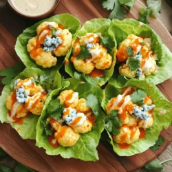 Für die Buffalo Blumenkohl-Lettuce-Wraps benötigst du folgende Hauptzutaten: - 1 mittlerer Blumenkohlkopf, in Röschen zerteilt - 1 Tasse Mandelmehl - 1 Teelöffel Knoblauchpulver - 1 Teelöffel Zwiebelpulver - 1 Teelöffel geräuchertes Paprikapulver - ½ Teelöffel Cayennepfeffer (nach Geschmack anpassen) - ½ Tasse scharfe Soße (z.B. Frank's RedHot) - 2 Esslöffel Olivenöl - 1 Esslöffel Apfelessig - 8 große Blätter Butterkopfsalat Diese Zutaten ergeben einen großartigen Geschmack. Der Blumenkohl wird knusprig und ist perfekt für Wraps. Du kannst das Rezept noch besser machen, indem du diese Zutaten hinzufügst: - ½ Tasse zerbröckelter Blauschimmelkäse oder Feta - ½ Tasse Ranch- oder Blauschimmelkäse-Dressing zum Beträufeln - Frischer Koriander oder Petersilie zum Garnieren Diese optionalen Zutaten bringen zusätzlichen Geschmack und Farbe auf den Teller. Sie machen die Wraps noch köstlicher! Die Zutaten sind nicht nur lecker, sondern auch nahrhaft. Hier sind einige wichtige Punkte: - Blumenkohl ist reich an Ballaststoffen und Vitaminen. - Mandelmehl ist glutenfrei und eine gute Proteinquelle. - Olivenöl enthält gesunde Fette, die gut für das Herz sind. - Cayennepfeffer kann den Stoffwechsel ankurbeln. Diese Wraps bieten eine gesunde Wahl für dein nächstes Essen. Sie sind voll von guten Nährstoffen und machen Spaß zu essen. Wenn du mehr über die Zubereitung erfahren möchtest, schau dir das Full Recipe an. Heize deinen Ofen auf 220°C vor. Lege ein Backblech mit Backpapier aus. Das hilft, den Blumenkohl knusprig zu machen. Nimm einen mittleren Blumenkohlkopf und schneide ihn in Röschen. In einer großen Schüssel mische das Mandelmehl, Knoblauchpulver, Zwiebelpulver, geräuchertes Paprikapulver, Cayennepfeffer und eine Prise Salz. Gib die Blumenkohlröschen in die Schüssel. Wende sie gut, bis sie die Mischung gut aufnehmen. Jetzt träufle das Olivenöl über die Röschen. Mische erneut, bis alle gleichmäßig bedeckt sind. Verteile die Blumenkohlröschen auf dem Backblech. Achte darauf, dass sie in einer einzigen Schicht liegen. Backe sie für 25-30 Minuten. Wende sie nach der Hälfte der Zeit, damit sie gleichmäßig garen. In der Zwischenzeit vermische die scharfe Soße und den Apfelessig in einer separaten Schüssel. Wenn der Blumenkohl fertig ist, nimm ihn vorsichtig aus dem Ofen. Wende ihn dann in der Soßenmischung, bis er gut bedeckt ist. Für die Wraps nimm ein Blatt Butterkopfsalat. Gib eine großzügige Menge Blumenkohl hinein. Toppe nach Belieben mit zerbröckeltem Blauschimmelkäse oder Feta. Beträufle die Wraps mit Ranch- oder Blauschimmelkäse-Dressing. Garnieren kannst du die Wraps mit frischem Koriander oder Petersilie. So wird das Gericht noch bunter und schmackhafter. Schaut euch das [Full Recipe] für mehr Details an! Um den Blumenkohl perfekt zu würzen, ist eine Mischung der Gewürze wichtig. Ich empfehle, die Gewürze in einer Schüssel gut zu vermischen, bevor du den Blumenkohl hinzufügst. So verteilt sich der Geschmack gleichmäßig. Du kannst auch die Schärfe anpassen, indem du mehr oder weniger Cayennepfeffer nimmst. Experimentiere ruhig mit anderen Gewürzen, wie Kreuzkümmel oder Chili-Pulver. Diese geben dem Blumenkohl eine neue Note. Die Präsentation macht viel aus. Lege die Wraps auf einen großen, bunten Teller. Du kannst frische Kräuter wie Koriander oder Petersilie darauf streuen. Das sieht nicht nur schön aus, sondern schmeckt auch frisch. Stelle eine kleine Schüssel mit extra Dressing daneben. So kann jeder nach Belieben nachfüllen. Das gibt deinen Wraps einen professionellen Look. Wenn du Zeit sparen möchtest, bereite den Blumenkohl schon am Vortag vor. Die Röschen kannst du schon würzen und im Kühlschrank lagern. So sind sie bereit zum Backen, wenn du Hunger hast. Auch das Dressing und die Toppings lassen sich gut im Voraus zubereiten. So kannst du schnell ein leckeres Gericht genießen. Wenn du die Wraps frisch zubereitest, bleibt das Gemüse knackig und schmackhaft. Für das vollständige Rezept, schau dir das gesamte Rezept an. {{image_4}} Für eine vegane Version der Buffalo Blumenkohl-Lettuce-Wraps tauschen Sie den Käse gegen eine pflanzliche Alternative aus. Cashewkäse oder Hefeflocken geben einen tollen Geschmack. Verwenden Sie ein veganes Dressing, um die Wraps zu verfeinern. Achten Sie darauf, dass alle Zutaten auch wirklich vegan sind. Sie können verschiedene Dressings ausprobieren. Statt Ranch oder Blauschimmelkäse-Dressing, nehmen Sie ein cremiges Tahini-Dressing oder eine Avocado-Creme. Diese Optionen fügen eine frische Note hinzu. Auch Salsa oder Guacamole passen gut dazu. Fügen Sie frische Kräuter wie Basilikum oder Minze hinzu, um den Geschmack zu verbessern. Wagen Sie es, andere Gemüsesorten zu verwenden! Karotten oder Zucchini sind großartige Alternativen. Diese Gemüse machen die Wraps bunt und geben zusätzliche Nährstoffe. Sie können auch geröstete Paprika oder Pilze hinzufügen. Diese Kombinationen bieten neue Geschmäcker und Texturen. Experimentieren macht das Kochen spannend und lecker! Bewahren Sie die übrig gebliebenen Wraps in einem luftdichten Behälter auf. Legen Sie ein Blatt Backpapier zwischen die Wraps, um ein Festkleben zu verhindern. So bleibt die Textur frisch. Stellen Sie den Behälter in den Kühlschrank. Genießen Sie die Wraps innerhalb von drei Tagen für den besten Geschmack. Um den Blumenkohl aufzuheizen, verwenden Sie den Ofen oder die Mikrowelle. Im Ofen backen Sie ihn bei 180 Grad Celsius für 10 Minuten. Das macht ihn knusprig. In der Mikrowelle erwärmen Sie ihn für 1-2 Minuten. Achten Sie darauf, dass er gleichmäßig warm wird. Die Wraps halten sich bis zu drei Tage im Kühlschrank. Der Blumenkohl bleibt frisch, aber die Blätter können weich werden. Lagern Sie die Blätter getrennt vom Blumenkohl, um dies zu vermeiden. So bleiben die Wraps länger lecker. Ja, Sie können den Blumenkohl frittieren. Frittieren gibt ihm eine knusprige Textur. Erhitzen Sie das Öl auf 180°C. Tauchen Sie die Blumenkohlröschen in den Teig und frittieren Sie sie goldbraun. Sie werden schnell knusprig und lecker. Um die Wraps glutenfrei zu machen, verwenden Sie glutenfreies Mandelmehl. Achten Sie darauf, dass die scharfe Soße glutenfrei ist. Viele Marken bieten glutenfreie Optionen an. So bleibt Ihr Rezept köstlich und für alle geeignet. Ja, die Wraps können kalt serviert werden. Dies macht sie perfekt für ein Picknick oder eine Party. Bereiten Sie die Wraps im Voraus zu und lassen Sie sie abkühlen. Servieren Sie sie mit zusätzlichem Dressing für einen frischen Geschmack. Für das vollständige Rezept schauen Sie sich den Abschnitt "Full Recipe" an. Die Buffalo Blumenkohl-Lettuce-Wraps bieten viel Geschmack und einfache Zubereitung. Wir haben die wichtigsten Zutaten, sowie Optionen für zusätzlichen Geschmack besprochen. Die Schritt-für-Schritt-Anleitung macht das Backen leicht. Ein paar nützliche Tipps helfen Ihnen, die Wraps perfekt zu servieren. Denken Sie auch an Variationen für jeden Geschmack und an die Aufbewahrung Ihrer Reste. Diese Wraps sind nicht nur lecker, sie sind auch flexibel. Probieren Sie sie aus und genießen Sie die verschiedenen Möglichkeiten!