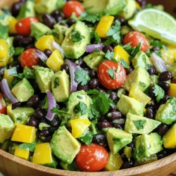 - 2 reife Avocados, gewürfelt - 1 Dose (425 g) schwarze Bohnen, abgespült und abgetropft - 1 Tasse Kirschtomaten, halbiert - 1 kleine rote Zwiebel, fein gehackt - 1 gelbe Paprika, gewürfelt - 1 Jalapeño, entkernt und fein gehackt - 1/4 Tasse frischer Koriander, gehackt - Saft von 2 Limetten - 2 Esslöffel Olivenöl - 1 Teelöffel Kreuzkümmel - Salz und Pfeffer nach Geschmack Die Zutaten für den Avocado Black Bean Salad sind einfach und frisch. Ich liebe die Kombination aus cremigen Avocados und nahrhaften schwarzen Bohnen. Diese Zutaten geben dem Salat nicht nur einen tollen Geschmack, sondern auch eine schöne Textur. Die Kirschtomaten bringen eine süße Note und die Zwiebel sorgt für einen scharfen Kick. Die gelbe Paprika macht das Ganze bunt und knackig. Wenn du etwas Schärfe magst, füge die Jalapeño hinzu. Sie gibt dem Salat das gewisse Etwas. Das Dressing ist leicht und erfrischend. Der Limettensaft gibt eine tolle Säure, die gut mit dem Olivenöl harmoniert. Kreuzkümmel bringt einen warmen Geschmack. Schließlich kannst du das Rezept mit Salz und Pfeffer nach deinem Geschmack abrunden. Für das vollständige Rezept schaue bitte auf die "Zesty Avocado Black Bean Salad". Die Mischung dieser Zutaten macht einen tollen Salat, der sowohl nahrhaft als auch lecker ist. Zuerst bereite die Avocados und das Gemüse vor. Nimm zwei reife Avocados. Schneide sie auf und entferne den Kern. Würfle das Fruchtfleisch in kleine Stücke. Danach halbiere die Kirschtomaten. Hacke die rote Zwiebel fein. Würfle die gelbe Paprika und hacke die Jalapeño. Diese Zutaten geben dem Salat Farbe und Geschmack. Jetzt spüle die Dose schwarze Bohnen gründlich ab. Lass sie in einem Sieb abtropfen. So entfernst du überschüssiges Salz und Konservierungsstoffe. Das sorgt für einen frischen Geschmack in deinem Salat. Für das Dressing nimm eine kleine Schüssel. Presse den Saft von zwei Limetten hinein. Füge zwei Esslöffel Olivenöl hinzu. Gib einen Teelöffel Kreuzkümmel dazu. Streue Salz und Pfeffer nach Geschmack hinein. Vermenge alles gut mit einem Schneebesen. Das Dressing wird frisch und lecker. Jetzt ist es Zeit, alles zusammenzubringen. In einer großen Schüssel kombinierst du die gewürfelten Avocados, die Bohnen, die Kirschtomaten, die rote Zwiebel, die gelbe Paprika, die Jalapeño und den Koriander. Gieße das Dressing gleichmäßig darüber. Vermenge alles vorsichtig, um die Avocados nicht zu zerdrücken. Probiere den Salat und passe den Geschmack an. Wenn du mehr Limettensaft oder Salz magst, füge es hinzu. Lass den Salat für zehn bis fünfzehn Minuten ruhen. So können sich die Aromen gut entfalten. Wenn du das vollständige Rezept suchst, schau dir die "Zesty Avocado Black Bean Salad" an. Um die besten Avocados auszuwählen, achte auf die Farbe. Eine reife Avocado hat eine dunkle, fast schwarze Haut. Drücke leicht auf die Frucht. Sie sollte weich sein, aber nicht matschig. Wenn du eine unreife Avocado hast, lass sie bei Raumtemperatur liegen. Sie reift in ein paar Tagen. Achte darauf, sie nicht zu kühl zu lagern, da Kälte den Reifungsprozess stoppt. Für vegane oder glutenfreie Optionen kannst du die Bohnen und Gemüse nach Belieben anpassen. Zum Beispiel, verwende statt Koriander frische Petersilie. Das gibt einen anderen Geschmack, ist aber auch lecker. Du kannst auch zusätzliche Zutaten hinzufügen, wie Mais oder Paprika. Diese passen gut zum Salat und machen ihn noch bunter. Ich empfehle, den Salat in einer großen Schüssel zu servieren. So sieht er frisch und einladend aus. Du kannst ihn auch in einzelnen Schalen anrichten. Garniere den Salat mit frischem Koriander und Limettenstücken. Das sieht toll aus und gibt einen frischen Kick. Für Beilagen passen Tortilla-Chips oder ein Stück Brot sehr gut. Sie ergänzen den Salat perfekt und machen das Essen noch besser. {{image_4}} Möchten Sie den Salat noch bunter und nahrhafter machen? Fügen Sie einfach einige zusätzliche Zutaten hinzu. - Mais: Süß und knackig, passt perfekt. - Schwarze Oliven: Sie geben einen salzigen Kick. - Diced Mango: Für eine süße Note und fruchtige Frische. Diese Ergänzungen machen den Salat lebendiger und geschmackvoller. Ich liebe es, mit verschiedenen Texturen zu spielen. Das Dressing kann den Geschmack des Salats stark beeinflussen. Experimentieren Sie mit verschiedenen Optionen. - Apfelessig-Dressing: Eine tolle, säuerliche Alternative. - Joghurt- oder Sauermilch-Dressing: Für einen cremigen Geschmack und einen reichhaltigen Genuss. Probieren Sie diese Dressings aus, um Ihren Salat aufzupeppen. Diese kleinen Änderungen können große Unterschiede machen. Um den Avocado Black Bean Salad frisch zu halten, lagerst du ihn im Kühlschrank. Verwende einen luftdichten Behälter. So bleibt der Salat länger knackig und frisch. Wenn du den Salat nicht sofort isst, achte darauf, die Avocados nicht zu lange im Dressing zu lassen. Das kann die Avocados braun machen. Um braune Avocados zu vermeiden, kannst du ein wenig Limettensaft auf die Avocados geben. Der Saft hilft, die Farbe zu bewahren. Du kannst auch die Avocados separat lagern und erst kurz vor dem Servieren hinzufügen. Wenn du den Salat für eine Woche vorbereiten möchtest, mache das in einer großen Schüssel. Bereite alle Zutaten vor, aber mische das Dressing erst kurz vor dem Essen. So bleibt alles frisch. Die Haltbarkeit im Kühlschrank beträgt etwa drei Tage. Nach dieser Zeit kann der Salat an Geschmack verlieren und die Avocados werden matschig. Wenn du also Meal-Prep machst, halte die Avocados und das Dressing getrennt bis zum Servieren. Wer mehr über die Zubereitung erfahren möchte, findet im Full Recipe alle Details. Der Avocado Black Bean Salad bleibt frisch für etwa zwei Tage. Lagere ihn in einem luftdichten Behälter. Dies hilft, die Aromen zu bewahren. Du kannst auch etwas Limettensaft hinzufügen, um die Avocados vor dem Braunwerden zu schützen. Ja, du kannst andere Bohnen verwenden! Kidneybohnen oder Pintobohnen passen gut. Diese Bohnen haben einen ähnlichen Geschmack und eine gute Textur. Sie fügen auch Farbe hinzu, was deinen Salat noch schöner macht. Das Rezept ist sowohl vegetarisch als auch vegan. Alle Zutaten stammen von Pflanzen. Die Avocados und Bohnen sind nahrhaft und gesund. Du kannst diesen Salat ohne Bedenken genießen, egal welche Ernährungsweise du hast. Der Salat passt gut zu Tortilla-Chips oder gegrilltem Hähnchen. Du kannst auch Reis oder Quinoa servieren, um die Mahlzeit zu ergänzen. Ein frisches Brot dazu macht das Essen noch besser. Du kannst das vollständige Rezept für den Zesty Avocado Black Bean Salad mit allen Zutaten und der Zubereitung in diesem Artikel finden. Probiere es aus, und genieße deinen Salat! Zusammenfassend haben wir einen köstlichen Avocado-Bohnen-Salat erstellt. Wir haben die Haupt- und ergänzenden Zutaten sowie das Dressing behandelt. Die Schritt-für-Schritt-Anleitung zeigt, wie man alles kombinieren kann. Mit unseren Tipps gelingt dir dieser Salat perfekt. Experimentiere mit weiteren Zutaten und Variationen. Lagere deinen Salat richtig, um ihn frisch zu halten. Jetzt kannst du diesen leckeren Salat genießen und ihn bei jeder Gelegenheit servieren. Probiere es aus und entdecke, wie vielseitig dieser Salat ist!