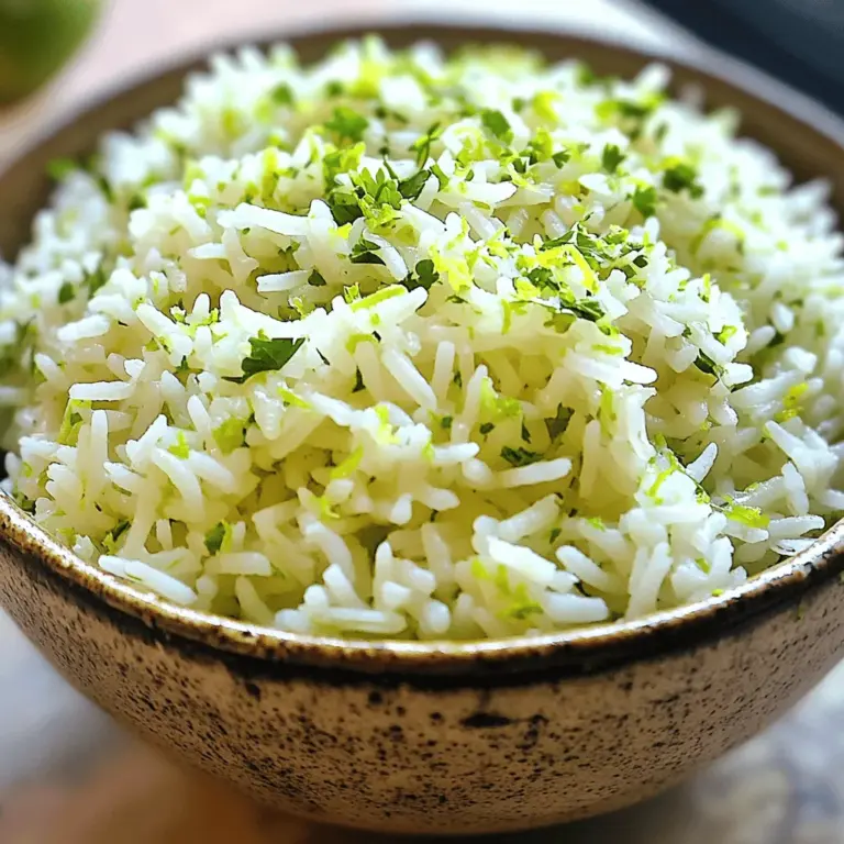 Cilantro Lime Rice braucht nur ein paar einfache Zutaten. Hier sind die Hauptbestandteile: - 1 Tasse Langkornreis (weiß) - 2 Tassen Gemüsebrühe (oder Wasser) - 1 Esslöffel Olivenöl - 2 Knoblauchzehen, fein gehackt - Abrieb von 1 Limette - 2 Esslöffel Limettensaft - 1/2 Tasse frischer Koriander, fein gehackt - Salz nach Geschmack - Pfeffer nach Geschmack Diese Zutaten geben dem Reis viel Geschmack und Frische. Der Limettensaft bringt einen tollen sauren Kick. Der Koriander fügt eine aromatische Note hinzu. Die Gewürze sind einfach, aber wichtig. Salz und Pfeffer helfen, die Aromen zu heben. Wenn du mehr Geschmack willst, probiere auch: - Paprika - Kreuzkümmel - Chili-Flocken Ein wenig dieser Gewürze kann dem Reis eine neue Dimension geben. Sei kreativ, um deinen eigenen Stil zu finden. Wähle hochwertige Zutaten für den besten Geschmack. Hier sind ein paar Tipps: - Reis: Achte auf Langkornreis. Er bleibt locker und klebt nicht. - Brühe: Verwende Gemüsebrühe für mehr Geschmack. - Koriander: Frisch ist besser. Er hat einen intensiveren Geschmack. - Limetten: Wähle saftige Limetten. Sie geben den besten Saft. Mit diesen Tipps machst du dein Cilantro Lime Rice zu einem echten Genuss. Für das vollständige Rezept schau dir das [Full Recipe] an. Um den perfekten Cilantro Lime Rice zuzubereiten, spüle zuerst den Reis ab. Dies entfernt überschüssige Stärke. Dadurch wird der Reis lockerer. Nimm ein feines Sieb und halte es unter kaltes Wasser, bis das Wasser klar ist. Lass den Reis gut abtropfen, damit er die richtige Konsistenz hat. Erhitze dann das Olivenöl in einem mittleren Kochtopf. Bei mittlerer Hitze füge die feingehackten Knoblauchzehen hinzu. Brate den Knoblauch etwa eine Minute lang an. Er wird aromatisch, aber achte darauf, dass er nicht verbrennt. Jetzt ist es Zeit, den Reis in den Topf zu geben. Rühre um, damit der Reis mit dem Öl und dem Knoblauch überzogen ist. Lass den Reis zwei Minuten braten, bis er leicht goldbraun wird. Gieße nun die Gemüsebrühe oder das Wasser in den Topf. Bring die Mischung zum Kochen. Wenn es kocht, reduziere die Hitze auf niedrig. Decke den Topf ab und lass den Reis 18 bis 20 Minuten köcheln. Diese Zeit ist wichtig, damit der Reis die Flüssigkeit aufnimmt. Nach der Kochzeit nimm den Topf vom Herd und lass ihn für fünf Minuten zugedeckt ruhen. Dies hilft, den Reis locker und fluffig zu machen. Lockere den Reis vorsichtig mit einer Gabel auf. Jetzt kommt der Spaß! Füge den Limettenabrieb und den Limettensaft hinzu. Diese Zutaten bringen Frische in das Gericht. Rühre dann den gehackten Koriander unter. Dieses Kraut gibt dem Reis ein tolles Aroma. Würze alles mit Salz und Pfeffer nach deinem Geschmack. Wenn du mehr Tiefe im Geschmack willst, probiere, etwas mehr Limettensaft hinzuzufügen. Serviere den Reis warm. Er passt perfekt zu Burrito-Schalen oder Tacos. Für einen zusätzlichen frischen Touch kannst du das Gericht mit mehr Korianderblättern und einer Limettenscheibe garnieren. Wenn du das komplette Rezept suchst, findest du es unter [Full Recipe]. Beim Kochen von Cilantro Lime Rice gibt es einige Fehler, die man leicht vermeiden kann. Der häufigste Fehler ist, den Reis nicht gründlich abzuspülen. Wenn du den Reis nicht abspülst, kann er klebrig werden. Ein weiterer Fehler ist, den Knoblauch zu lange zu braten. Er sollte nur kurz anbraten, um seinen Geschmack zu entfalten, aber nicht verbrennen. Auch das Überkochen des Reises kann passieren. Achte darauf, die Hitze nach dem Kochen zu reduzieren. Der Schlüssel zu einem tollen Koriandergeschmack liegt in der Frische. Verwende immer frischen Koriander, nicht getrockneten. Hacke ihn grob und füge ihn erst am Ende der Zubereitung hinzu. So behält er sein volles Aroma. Ein weiterer Tipp: Mische den Limettensaft und den Abrieb frisch in den Reis. Das hebt den Geschmack und gibt dir das beste Aroma. Du kannst Cilantro Lime Rice auch in einem Reiskocher zubereiten. Das geht schnell und einfach. Füge einfach den gewaschenen Reis, die Brühe und den Knoblauch in den Reiskocher. Der Kochprozess bleibt gleich. Nach dem Kochen kannst du Limette und Koriander hinzufügen. Diese Methode sorgt für gleichmäßigen Garpunkt und macht es ganz einfach, perfekt zu kochen. Das ist eine tolle Option, wenn du mehrere Gerichte gleichzeitig zubereitest. {{image_4}} Um eine cremige Note zu erzielen, füge Kokosmilch hinzu. Ersetze die Gemüsebrühe durch eine Dose Kokosmilch. Der Reis wird so feucht und hat einen tollen Geschmack. Diese Variante passt perfekt zu asiatischen Gerichten. Die Kokosmilch gibt dem Reis mehr Tiefe und macht ihn besonders. Cilantro Lime Rice ist von Natur aus vegan und glutenfrei. Verwende Gemüsebrühe oder Wasser, um die Basis zu schaffen. Achte darauf, dass die Brühe keine tierischen Produkte enthält. Diese Option macht das Gericht für alle geeignet. So kannst du es mit verschiedenen Beilagen servieren oder als Hauptgericht genießen. Für einen Kick füge Chilis oder Jalapeños hinzu. Hacke die Chilis klein und brate sie mit dem Knoblauch an. Diese Würze bringt mehr Leben in den Reis. Du kannst auch etwas Chili-Pulver hinzufügen. Die Schärfe ist anpassbar, je nach deinem Geschmack. So wird der Reis ein Hit bei jedem Abendessen. Entdecke noch mehr Köstlichkeiten mit dem Full Recipe! Um frischen Cilantro Lime Rice gut aufzubewahren, lassen Sie ihn zuerst abkühlen. Lagern Sie den Reis in einem luftdichten Behälter. Stellen Sie sicher, dass der Behälter trocken und sauber ist. So bleibt der Reis frisch und lecker. Im Kühlschrank hält er sich etwa drei bis vier Tage. Achten Sie darauf, ihn nicht zu lange stehen zu lassen. Möchten Sie Cilantro Lime Rice für später aufbewahren? Das Einfrieren ist eine tolle Option! Teilen Sie den Reis in Portionen auf. Nutzen Sie gefriergeeignete Beutel oder Behälter. Achten Sie darauf, die Luft herauszudrücken, bevor Sie sie verschließen. So verhindern Sie Gefrierbrand. Der Reis bleibt bis zu drei Monate im Gefrierfach frisch. Wenn Sie den Reis aufwärmen, gibt es ein paar nützliche Tipps. Verwenden Sie eine Mikrowelle oder einen Kochtopf. Fügen Sie einen Esslöffel Wasser hinzu, damit der Reis nicht austrocknet. Decken Sie den Behälter ab, um die Feuchtigkeit zu halten. Erhitzen Sie den Reis bei mittlerer Hitze, bis er heiß ist. So bleibt die Textur schön und zart. Für das beste Ergebnis können Sie frischen Koriander und Limettensaft hinzufügen, um den Geschmack aufzufrischen. Cilantro Lime Rice bleibt gut für etwa drei bis fünf Tage im Kühlschrank. Achte darauf, ihn in einem luftdichten Behälter zu lagern. So bleibt er frisch und lecker. Wenn du ihn länger aufbewahren möchtest, kannst du ihn auch einfrieren. Im Gefrierfach hält er sich bis zu drei Monate. Vor dem Servieren auftauen und aufwärmen, um die beste Textur zu erhalten. Ja, du kannst den Reis im Voraus zubereiten. Das spart Zeit, besonders wenn du ein großes Essen planst. Koche den Reis einfach und lasse ihn abkühlen. Danach kannst du ihn in einem luftdichten Behälter aufbewahren. Er bleibt im Kühlschrank für bis zu fünf Tage frisch. Erwärme ihn einfach, bevor du ihn servierst. Cilantro Lime Rice passt zu vielen Gerichten. Es ist eine großartige Beilage zu Tacos, Burritos oder Fajitas. Du kannst ihn auch mit gegrilltem Hähnchen, Fisch oder Gemüse servieren. Probiere es mit einer Salsa oder Guacamole für zusätzlichen Geschmack. Die Kombination aus frischem Koriander und Limette ergänzt viele Aromen wunderbar. Zusammenfassend haben wir die besten Zutaten für Cilantro Lime Rice erkundet. Wir schauten uns die Zubereitung und das Kochen an. Außerdem gab es Tipps, um Fehler zu vermeiden und Aromen zu verfeinern. Variationen wie cremige oder vegane Optionen bieten Vielfalt. Die Lagerungshinweise helfen, den Reis frisch zu halten. Cilantro Lime Rice ist leicht zuzubereiten und vielseitig. Probieren Sie es aus und genießen Sie den frischen Geschmack!