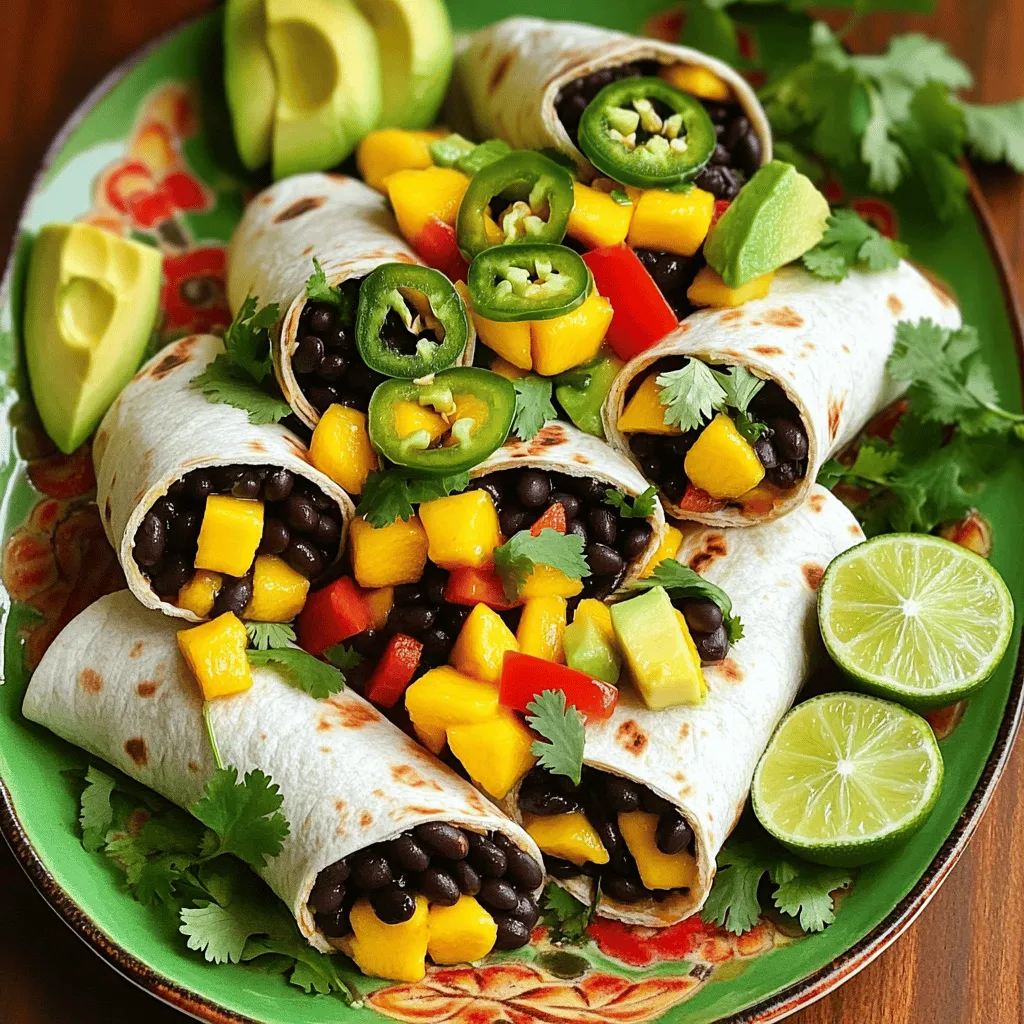 - 1 reife Mango, gewürfelt - 1 Dose schwarze Bohnen, abgespült und abgetropft - 1 rote Paprika, gewürfelt - 1 Avocado, in Scheiben geschnitten - 1 kleine rote Zwiebel, fein gehackt - 1 Jalapeño-Pfeffer, gewürfelt (Kerne entfernt für weniger Schärfe) - 2 Esslöffel Limettensaft - 1 Esslöffel Olivenöl - 1 Teelöffel Kreuzkümmel - 1/2 Teelöffel geräuchertes Paprika-Pulver - Salz und Pfeffer nach Geschmack - 4 große Vollkorn-Tortillas - Frische Korianderblätter zur Garnitur Frische Zutaten sind der Schlüssel zu leckeren Wraps. Achte darauf, dass die Mango reif und süß ist. Die Paprika sollte knackig sein und leuchtende Farben haben. Die Avocado muss weich, aber nicht matschig sein. Ein guter Jalapeño hat eine feste Textur und einen frischen Geruch. Wenn du frische Kräuter wie Koriander verwendest, wähle die grünsten Blätter. Wenn du keine schwarze Bohnen magst, nimm Kidneybohnen oder Kichererbsen. Für weniger Schärfe kannst du die Jalapeño weglassen oder durch eine milde Paprika ersetzen. Anstatt Limettensaft kann auch Zitronensaft verwendet werden. Wenn du keinen Kreuzkümmel hast, probiere getrockneten Oregano. So kannst du die Wraps nach deinem Geschmack anpassen. Für das vollständige Rezept besuche die Seite [Full Recipe]. Um die Füllung für die Wraps zu machen, nimm eine große Schüssel. Füge die gewürfelte Mango, die schwarzen Bohnen und die gewürfelte rote Paprika hinzu. Die Mango bringt Süße, während die schwarzen Bohnen Protein liefern. Dann gib die geschnittene Avocado und die gewürfelte Jalapeño dazu. Diese Mischung sorgt für einen tollen Geschmack. In einer kleinen Schüssel vermische den Limettensaft, das Olivenöl, den Kreuzkümmel, das geräucherte Paprika-Pulver, Salz und Pfeffer. Gieße die Mischung über die anderen Zutaten und mische alles gut. So bleiben die Bohnen und die Mango schön knackig. Lege die großen Vollkorn-Tortillas flach auf eine saubere Fläche. Nimm eine großzügige Portion der Mango-Schwarze-Bohnen-Mischung und gib sie in die Mitte der Tortilla. Achte darauf, nicht zu viel zu nehmen, damit du die Wraps gut rollen kannst. Klappe die Seiten der Tortilla ein und rolle sie dann von unten nach oben straff auf. So bleibt die Füllung schön drin. Wiederhole diesen Schritt mit allen Tortillas. Wenn du fertig bist, schneide jeden Wrap diagonal in zwei Hälften. Das macht das Essen einfacher und sieht gut aus. Jetzt wird es Zeit, die Wraps hübsch zu präsentieren. Lege die Wraps auf ein buntes Tablett. Garniere sie mit frischen Korianderblättern für einen Farbtupfer und mehr Geschmack. Du kannst auch einige Limettenviertel auf die Seite legen. So hat jeder die Möglichkeit, etwas frischen Limettensaft hinzuzufügen. Diese Wraps sind nicht nur lecker, sondern sehen auch toll aus! Wenn du mehr über die Zubereitung erfahren möchtest, schaue dir das Full Recipe an. Um die besten Frucht zu bekommen, achte auf die Farbe und die Festigkeit. Eine reife Mango hat eine schöne, tiefgelbe oder rote Farbe. Sie sollte leicht nachgeben, wenn du sanft drückst. Bei der Avocado ist es ähnlich. Sie sollte weich, aber nicht matschig sein. Vermeide grüne oder harte Früchte. Diese sind noch nicht reif und schmecken nicht gut in deinem Wrap. Lagere die Wraps in einem luftdichten Behälter. So bleiben sie frisch und lecker. Wenn du sie nicht sofort isst, lege ein Stück Papier zwischen die Wraps. Das verhindert, dass sie aneinander kleben. Du kannst die Wraps auch in Frischhaltefolie einwickeln. So bleiben sie weich und feucht. Stelle sicher, dass sie im Kühlschrank sind, um die Haltbarkeit zu verlängern. Wenn du viele Wraps machen möchtest, bereite die Füllung in einer großen Schüssel vor. Das spart Zeit. Du kannst auch die Zutaten für die Füllung im Voraus schneiden. Bewahre sie in separaten Behältern auf. So hast du alles bereit, wenn du die Wraps machen willst. Wenn du der Füllung etwas mehr Geschmack geben möchtest, füge mehr Gewürze hinzu. So wird jeder Biss lecker. Für das volle Rezept, schau dir die [Full Recipe] an. {{image_4}} Die Wraps sind schon fast vegan. Um sie rein pflanzlich zu machen, lassen Sie die Avocado weg oder ersetzen Sie sie durch Hummus. Hummus macht die Wraps cremig. Sie können auch pflanzlichen Joghurt verwenden. Dieser gibt einen frischen Geschmack. Um die Wraps proteinreicher zu machen, fügen Sie Tofu oder Tempeh hinzu. Braten Sie den Tofu in etwas Olivenöl an, bevor Sie ihn in die Wraps geben. Tempeh kann auch gewürzt und angebraten werden. Diese Zutaten machen die Wraps sättigender. Die Wraps schmecken gut mit verschiedenen Beilagen. Ein frischer Salat passt perfekt dazu. Sie können auch Chips und Salsa servieren. Dips wie Guacamole oder veganer Joghurt ergänzen die Wraps. Diese Kombination macht das Essen noch interessanter. Für die vollständige Anleitung und das Rezept schauen Sie sich das [Full Recipe] an. Um die Wraps frisch zu halten, lege sie in einen luftdichten Behälter. Dies verhindert, dass sie trocken werden. Du kannst die Wraps bis zu drei Tage im Kühlschrank aufbewahren. Stelle sicher, dass die Füllung gut abgekühlt ist, bevor du sie lagerst. Das schützt die Tortillas vor dem Durchweichen. Wenn du die Wraps länger lagern möchtest, friere sie ein. Wickel jeden Wrap in Frischhaltefolie ein. Lege die eingewickelten Wraps in einen gefrierfesten Beutel. So bleiben sie bis zu drei Monate frisch. Um sie zu genießen, taue die Wraps einfach im Kühlschrank auf. Danach kannst du sie in einer Pfanne oder Mikrowelle leicht aufwärmen. Prüfe die Wraps vor dem Verzehr. Achte auf Veränderungen in der Farbe oder Textur. Wenn die Tortillas brüchig oder die Füllung unangenehm riecht, wirf sie weg. Frische Zutaten sind wichtig für den Geschmack und die Gesundheit. Wenn du unsicher bist, ist es besser, auf Nummer sicher zu gehen. Die Wraps halten sich im Kühlschrank bis zu drei Tage. Lagern Sie sie in einem luftdichten Behälter. Achten Sie darauf, die Tortillas nicht zu lange mit der Füllung zu kombinieren. So bleibt die Textur der Tortilla weich und frisch. Wenn Sie die Wraps länger aufbewahren möchten, wickeln Sie sie in Frischhaltefolie. Ja, Sie können die Wraps leicht erwärmen. Wickeln Sie sie in Alufolie und legen Sie sie in den Ofen bei 180 Grad für etwa 10 Minuten. So schmelzen die Aromen besser zusammen. Achten Sie darauf, die Füllung nicht zu überhitzen, damit die frischen Zutaten nicht weich werden. Diese Wraps schmecken toll mit einem frischen Salat oder einem cremigen Joghurt-Dip. Sie können auch Tortillachips und Salsa servieren, um mehr Crunch zu bieten. Ein spritziger Limettensaft über die Wraps gibt einen zusätzlichen Kick. Für einen gesunden Twist probieren Sie dazu Quinoa oder braunen Reis. Für das vollständige Rezept schauen Sie sich bitte den Abschnitt "Vollständiges Rezept" an. Die Würzigen Mango-Schwarze-Bohnen-Wraps sind einfach und lecker. Wir haben die Zutaten aufgelistet und Tipps gegeben, um frische Produkte auszuwählen. Die Schritt-für-Schritt-Anleitung hilft dir, die Füllung vorzubereiten und die Wraps zu rollen. Zudem bieten wir Variationen für jede Vorliebe an. Du kannst die Wraps auch richtig lagern, um ihre Frische zu bewahren. Diese Wraps sind nicht nur nahrhaft, sondern auch vielseitig. Entdecke ihre vielen Möglichkeiten in deiner Küche.
