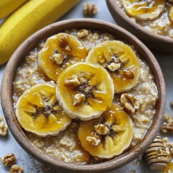 Für die Zubereitung der karamellisierten Bananen-Haferflocken brauchst du folgende Zutaten: - 1 Tasse Haferflocken (große Flöckchen) - 2 Tassen Mandelmilch (oder eine andere Milch nach Wahl) - 1 große reife Banane, in Scheiben geschnitten - 1 Esslöffel brauner Zucker - 1 Esslöffel ungesalzene Butter (oder Kokosöl für eine vegane Variante) - 1 Teelöffel Vanilleextrakt - 1/2 Teelöffel Zimt - Eine Prise Salz - Gehackte Nüsse (Walnüsse oder Pekannüsse) zum Garnieren - Frische Bananenscheiben und ein Schuss Honig oder Ahornsirup zum Verzieren Diese Zutaten sind einfach zu finden. Sie machen dein Frühstück nicht nur lecker, sondern auch nahrhaft. Wenn du eine pflanzliche Variante magst, kannst du die Butter einfach durch Kokosöl ersetzen. Mandelmilch ist auch nur eine Option. Du kannst Hafermilch, Sojamilch oder andere pflanzliche Milch verwenden. Diese Alternativen sind genauso gut und lecker. Wähle reife Bananen für das beste Aroma. Sie sollten gelb mit ein paar braunen Punkten sein. Diese Bananen sind süß und perfekt zum Karamellisieren. Vermeide grüne Bananen, da sie hart und weniger süß sind. Überreife Bananen sind auch gut, aber sie können sehr weich sein. Wenn du sie magst, kannst du sie auch verwenden! Für das gesamte Rezept, schau dir die [Full Recipe] an. Um die Haferflocken zuzubereiten, bringe zuerst 2 Tassen Mandelmilch in einem mittleren Topf zum Kochen. Achte darauf, die Milch bei mittlerer Hitze zu erwärmen. Wenn die Milch kocht, füge 1 Tasse große Haferflocken und eine Prise Salz hinzu. Reduziere die Hitze auf niedrig und lasse die Mischung 5-7 Minuten köcheln. Rühre gelegentlich um, damit die Haferflocken cremig werden. In der Zwischenzeit, nimm eine antihaftbeschichtete Pfanne und erhitze sie bei mittlerer Hitze. Gib 1 Esslöffel ungesalzene Butter in die Pfanne. Wenn die Butter geschmolzen ist, füge die in Scheiben geschnittene Banane hinzu. Streue 1 Esslöffel braunen Zucker gleichmäßig über die Bananen. Karamellisiere die Bananen 2-3 Minuten auf jeder Seite. Löffele während des Garens die Karamellsauce über die Bananen. Das gibt ihnen einen tollen Geschmack. Sobald die Haferflocken fertig sind, rühre 1 Teelöffel Vanilleextrakt und 1/2 Teelöffel Zimt unter. Passe die Süße nach deinem Geschmack an. Jetzt ist es Zeit, die Haferflocken in Schalen zu servieren. Lege die karamellisierten Bananen obenauf und streue einige gehackte Nüsse darüber. Du kannst auch frische Bananenscheiben und einen Schuss Honig oder Ahornsirup hinzufügen. So sieht dein Gericht toll aus! Für das vollständige Rezept mit allen Details, schau dir die [Full Recipe] an. Ein häufiger Fehler ist, die Haferflocken zu lange zu kochen. Sie werden dann matschig. Achte darauf, die Hitze zu reduzieren, wenn sie köcheln. Ein weiterer Fehler ist, die Bananen zu früh in die Pfanne zu geben. Sie sollten erst nach dem Schmelzen der Butter hinzugefügt werden. So erhalten sie eine schöne Karamellkruste. Du kannst dem Rezept mehr Geschmack verleihen. Füge etwas Kakao oder Erdnussbutter hinzu. Auch eine Prise Muskatnuss kann toll schmecken. Möchtest du es fruchtiger? Probiere, einige Beeren oder Apfelstücke in die Haferflocken zu mischen. Ein Spritzer Zitrone kann die Süße der Bananen heben. Wenn du cremigere Haferflocken magst, benutze mehr Milch. Füge sie langsam hinzu, während du rührst. Wenn du sie dicker magst, koche die Haferflocken länger. Achte darauf, sie nicht zu trocken zu machen. Die Karamellsoße sollte auch nicht zu flüssig sein; sie sollte die Bananen schön umhüllen. Für das vollständige Rezept schau dir die [Full Recipe] an. {{image_4}} Wenn du eine vegane Variante der karamellisierten Bananen-Haferflocken machen möchtest, gibt es einfache Wege. Tausche die ungesalzene Butter gegen Kokosöl. Das gibt einen tollen Geschmack. Du kannst auch pflanzliche Milch verwenden, wie Mandel- oder Hafermilch. Diese Optionen machen das Rezept lecker und veganfreundlich. Es gibt viele Wege, die Aromen zu ändern. Füge Nüsse oder Samen hinzu, um mehr Crunch zu haben. Du kannst auch andere Gewürze wie Muskatnuss oder Ingwer probieren. Wenn du Schokolade magst, füge Schokoladenstückchen hinzu. Für einen besonderen Kick, verwende Erdnussbutter oder Mandelbutter. Diese Zutaten bringen neue Geschmäcker in dein Gericht. Für glutenfreie Haferflocken wähle spezielle glutenfreie Produkte. Das sorgt dafür, dass du die Haferflocken ohne Sorge genießen kannst. Wenn du mehr Protein möchtest, füge einen Löffel Proteinpulver hinzu. Du kannst auch griechischen Joghurt oder Quark als Topping verwenden. Diese Alternativen machen deine Mahlzeit nahrhaft und sättigend. Die Reste der karamellisierten Bananen-Haferflocken sollten in einem luftdichten Behälter aufbewahrt werden. Stelle sicher, dass der Behälter gut verschlossen ist, um die Frische zu bewahren. Du kannst die Haferflocken im Kühlschrank lagern. So bleiben sie bis zu drei Tage genießbar. Wenn du die Reste aufwärmen möchtest, nutze die Mikrowelle oder den Herd. Füge einen Schuss Milch hinzu, um die Haferflocken wieder cremig zu machen. Erwärme sie in der Mikrowelle für etwa eine Minute. Rühre die Haferflocken gut um, damit sie gleichmäßig warm werden. Am Herd kannst du sie in einem kleinen Topf bei mittlerer Hitze erwärmen. Rühre ständig, damit nichts anbrennt. Die Hauptzutaten für diese Haferflocken sind lange haltbar. Haferflocken können bis zu einem Jahr halten, wenn sie trocken gelagert werden. Bananen sind frisch am besten, aber du kannst sie auch einfrieren. Dadurch bleiben sie länger haltbar. Mandelmilch hält sich im Kühlschrank mehrere Tage nach dem Öffnen. Achte darauf, das Haltbarkeitsdatum zu prüfen, bevor du sie verwendest. Um die Haferflocken cremiger zu machen, kannst du die Menge der Flüssigkeit erhöhen. Füge einfach ein wenig mehr Mandelmilch oder Wasser hinzu, während die Haferflocken kochen. Du kannst auch die Haferflocken länger köcheln lassen. Eine weitere Methode ist, einen Esslöffel Joghurt oder eine Prise Sahne am Ende hinzuzufügen. Diese Zutaten bringen mehr Cremigkeit und Geschmack. Ja, du kannst andere Früchte verwenden! Äpfel, Birnen oder Beeren sind tolle Alternativen. Schneide sie klein und füge sie während des Kochens hinzu. Für einen besonderen Twist kannst du auch gefrorene Früchte nehmen. Diese geben deiner Mischung einen frischen und süßen Geschmack. Probiere verschiedene Kombinationen aus, um deine Lieblingsfrucht zu finden. Ja, dieses Rezept ist perfekt für Kinder! Es enthält gesunde Zutaten und ist einfach zuzubereiten. Die Kombination aus Haferflocken und Karamellbananen schmeckt den meisten Kindern gut. Achte darauf, den Zucker nach Geschmack anzupassen. So bleibt es gesund und lecker. Du kannst die Portionen anpassen, um die richtige Menge für dein Kind zu haben. Karamellisierte Bananen-Haferflocken sind einfach und lecker. Wir haben die Hauptzutaten und pflanzliche Alternativen besprochen. Die Schritt-für-Schritt-Anleitung hilft dir, perfekte Haferflocken zuzubereiten und die Bananen richtig zu karamellisieren. Tipps und Tricks zeigen, wie du häufige Fehler vermeidest und die Konsistenz anpasst. Variationen ermöglichen es dir, das Rezept nach deinem Geschmack zu ändern. Denke daran, die Reste richtig zu lagern für zukünftigen Genuss. Nutze die FAQs, um häufige Fragen zu klären. So gelingt dir eine schmackhafte und vielseitige Mahlzeit!