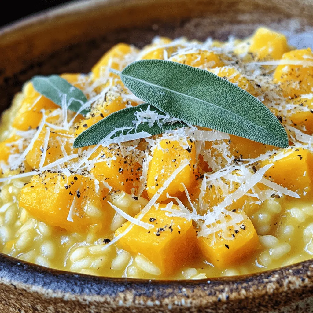 Um ein leckeres Butternut-Kürbis-Risotto zuzubereiten, brauchen Sie: - 1 mittelgroßer Butternut-Kürbis, geschält und gewürfelt - 375 g Arborio-Reis - 960 ml Gemüsebrühe - 1 kleine Zwiebel, fein gehackt - 2 Knoblauchzehen, fein gehackt - 2 Esslöffel Olivenöl - 1 Esslöffel Butter - 50 g geriebener Parmesan (oder Nährhefe für die vegane Variante) - Salz und Pfeffer nach Geschmack - Frische Salbeiblätter zum Garnieren - Optional: ½ Teelöffel Muskatnuss Wählen Sie frischen Butternut-Kürbis. Er sollte fest und schwer sein. Achten Sie auf eine glatte Haut ohne Beulen oder Risse. Arborio-Reis ist ideal für Risotto. Er gibt die richtige Cremigkeit. Für die Brühe, verwenden Sie hausgemachte oder hochwertige Gemüsebrühe. Diese sorgt für mehr Geschmack. Frische Kräuter wie Salbei bringen den perfekten Aroma-Kick. Kaufen Sie am besten frischen Parmesan, der hat mehr Geschmack als geriebener Käse aus der Packung. Die Zutaten für das Risotto sind nicht nur lecker, sondern auch gesund. - Butternut-Kürbis ist reich an Vitamin A und Ballaststoffen. - Arborio-Reis liefert Energie durch Kohlenhydrate. - Zwiebeln und Knoblauch unterstützen das Immunsystem. - Olivenöl hat gesunde Fette. - Parmesan enthält Proteine und Kalzium. Insgesamt ist dieses Risotto eine gesunde Wahl für ein herzhaftes Mittag- oder Abendessen. Es ist sättigend und nährstoffreich. Beginnen Sie mit dem Sammeln aller Zutaten, die Sie benötigen. Dies macht das Kochen einfacher und schneller. Hier eine Liste der Zutaten: - 1 mittelgroßer Butternut-Kürbis, geschält und gewürfelt - 375 g Arborio-Reis - 960 ml Gemüsebrühe - 1 kleine Zwiebel, fein gehackt - 2 Knoblauchzehen, fein gehackt - 2 Esslöffel Olivenöl - 1 Esslöffel Butter - 50 g geriebener Parmesan (oder Nährhefe für die vegane Variante) - Salz und Pfeffer nach Geschmack - Frische Salbeiblätter zum Garnieren - Optional: ½ Teelöffel Muskatnuss Stellen Sie sicher, dass der Kürbis reif und fest ist. Dies gibt dem Risotto einen tollen Geschmack. 1. Brühe vorbereiten: Erwärmen Sie die Gemüsebrühe in einem mittelgroßen Topf bei niedriger Hitze. So bleibt sie während des Kochens warm und bereit. 2. Zwiebel und Knoblauch anbraten: In einer großen Pfanne das Olivenöl und die Butter bei mittlerer Hitze erhitzen. Fügen Sie die Zwiebel hinzu und braten Sie sie für 3-4 Minuten. Sie sollte glasig sein. Dann den Knoblauch hinzufügen und weiter braten, bis er aromatisch ist. 3. Kürbis hinzufügen: Geben Sie die gewürfelten Butternut-Kürbisstückchen in die Pfanne. Braten Sie sie für etwa 5-7 Minuten, bis sie weich werden. 4. Reis anrösten: Fügen Sie den Arborio-Reis zur Mischung hinzu. Rühren Sie gut um, damit der Reis sich im Öl wälzt und leicht anröstet. Dies dauert etwa 2 Minuten. 5. Brühe hinzufügen: Beginnen Sie, die warme Gemüsebrühe kellenweise hinzuzufügen. Rühren Sie ständig. Warten Sie, bis die Flüssigkeit fast ganz absorbiert ist, bevor Sie mehr hinzufügen. Dies dauert etwa 18-20 Minuten. 6. Käse und Gewürze einrühren: Rühren Sie den geriebenen Parmesan (oder die Nährhefe) und die Muskatnuss ein. Schmecken Sie mit Salz und Pfeffer ab. 7. Risotto ruhen lassen: Nehmen Sie das Risotto vom Herd und lassen Sie es eine Minute ruhen. Das hilft, die Konsistenz zu verbessern. 8. Servieren: Servieren Sie das Risotto heiß. Garnieren Sie es mit frischen Salbeiblättern für zusätzlichen Geschmack. Sie können das Risotto nach Ihrem Geschmack anpassen. Versuchen Sie, andere Gemüse wie Pilze oder Spinat hinzuzufügen. Für einen veganen Twist lassen Sie den Parmesan weg und verwenden Sie Nährhefe. Experimentieren Sie mit verschiedenen Kräutern, um neue Aromen zu entdecken. Nutzen Sie die kreative Freiheit, um Ihr Risotto einzigartig zu machen. Um ein perfektes Risotto zu machen, ist es wichtig, den richtigen Reis zu wählen. Arborio-Reis hat die beste Konsistenz. Er hält beim Kochen viel Flüssigkeit. So wird das Risotto schön cremig. Die Brühe sollte immer warm sein. So kann der Reis die Flüssigkeit schnell aufnehmen. Rühren Sie ständig, um ein Anbrennen zu verhindern. Es hilft, die Stärke im Reis freizusetzen, was die Cremigkeit erhöht. Ein häufiger Fehler ist, die Brühe zu kalt hinzuzufügen. Das stoppt den Kochprozess. Achten Sie auch darauf, nicht zu viel Brühe auf einmal hinzuzufügen. Es ist besser, schrittweise vorzugehen, damit der Reis richtig kochen kann. Ein weiterer Fehler ist, das Risotto zu lange zu kochen. Es sollte al dente sein, also noch einen leichten Biss haben. Zu viel Rühren kann auch das Ergebnis negativ beeinflussen. Finden Sie ein gutes Gleichgewicht. Das Anrichten ist einfach, aber wichtig. Verwenden Sie eine große Schüssel oder einen tiefen Teller. Geben Sie das Risotto in die Mitte und lassen Sie es etwas fallen. So sieht es ansprechend aus. Garnieren Sie es mit frischen Salbeiblättern. Ein wenig geriebener Parmesan obendrauf macht es noch besser. Für einen zusätzlichen Kick können Sie etwas Muskatnuss darüber streuen. Für mehr Details und das Rezept schauen Sie in die [Full Recipe]. {{image_4}} Wenn Sie eine vegane Variante von Butternut Squash Risotto möchten, ist das einfach. Ersetzen Sie den Parmesan durch Nährhefe. Diese gibt einen ähnlichen, käsigen Geschmack. Verwenden Sie auch pflanzliche Butter oder einfach Olivenöl. Achten Sie darauf, dass die Gemüsebrühe vegan ist. Sie können auch zusätzliche Nüsse für die Textur hinzufügen. Cashews oder Mandeln passen gut. Kräuter und Gewürze können Ihrem Risotto viel Geschmack geben. Frischer Thymian oder Rosmarin sind großartige Optionen. Diese Kräuter bringen einen warmen, erdigen Geschmack. Fügen Sie auch etwas Chili hinzu, wenn Sie es schärfer mögen. Ein Spritzer Zitronensaft am Ende bringt Frische. Experimentieren Sie mit Muskatnuss oder Kreuzkümmel für neue Aromen. Risotto ist sehr flexibel. Neben Butternut-Kürbis können Sie auch andere Gemüse verwenden. Zucchini, Pilze oder Erbsen sind lecker. Karotten geben eine süße Note. Rösten Sie das Gemüse vorher, um den Geschmack zu intensivieren. Auch Spinat oder Mangold sind gute Ergänzungen. Sie bringen Farbe und Nährstoffe in Ihr Gericht. Das macht Ihr Risotto noch vielfältiger und leckerer. Für die vollständige Zubereitung schauen Sie bitte ins [Full Recipe]. Um Butternut-Kürbis-Risotto frisch zu halten, sollten Sie es in einen luftdichten Behälter füllen. Lassen Sie das Risotto zuerst auf Raumtemperatur abkühlen. Decken Sie den Behälter gut ab, um das Austrocknen zu verhindern. Wenn Sie das Risotto länger aufbewahren möchten, können Sie es auch portionsweise einfrieren. So bleibt der Geschmack besser erhalten. Zum Aufwärmen nehmen Sie eine Pfanne oder einen Topf. Geben Sie das Risotto hinein und fügen Sie etwas Gemüsebrühe oder Wasser hinzu. Erhitzen Sie es bei mittlerer Hitze. Rühren Sie gut um, damit es gleichmäßig warm wird. Achten Sie darauf, es nicht zu lange zu kochen. So bleibt die Cremigkeit erhalten. Im Kühlschrank hält sich Butternut-Kürbis-Risotto etwa 3 bis 4 Tage. Achten Sie darauf, es gut abzudecken. Im Gefrierschrank kann es bis zu 3 Monate gelagert werden. Nutzen Sie für die Lagerung am besten Gefrierbeutel oder Behälter. So bleibt es frisch und schmackhaft. Es dauert etwa 18 bis 20 Minuten, um Risotto zu kochen. Dies hängt von der Hitze und der Technik ab. Du musst den Reis ständig rühren und Brühe nach und nach hinzufügen. So wird dein Risotto cremig und al dente. Ja, du kannst Risotto im Voraus zubereiten. Koche es, bis es fast fertig ist, und lass es abkühlen. Bewahre es dann im Kühlschrank auf. Wenn du es später aufwärmst, füge etwas Brühe hinzu, damit es nicht trocken wird. Arborio-Reis hat einen hohen Stärkegehalt. Dies macht das Risotto cremig, was andere Reissorten nicht bieten. Kurz gesagt, Arborio ist der beste Reis für Risotto. Andere Sorten wie Basmati oder Jasmin können nicht die gleiche Textur erzielen. In diesem Blogbeitrag haben wir alles über Risotto behandelt. Wir deckten die richtigen Zutaten und deren Nährwerte ab. Die Schritt-für-Schritt-Anleitung sorgt für perfektes Kochen. Tipps helfen dabei, häufige Fehler zu vermeiden. Variationen zeigen viele Wege, Risotto zu personalisieren. Schließlich gibt es klare Hinweise zur Lagerung und Aufbewahrung. Risotto ist einfach und so vielseitig. Mit den richtigen Zutaten und Techniken ist der Erfolg garantiert. Probieren Sie neue Variationen aus und genießen Sie jedes Mal das beste Ergebnis!