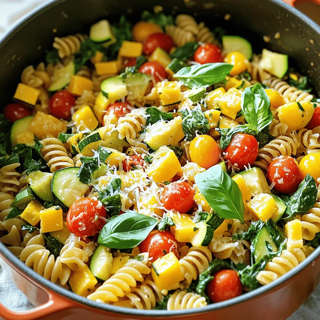 Für dieses einfache Rezept brauchst du frische und gesunde Zutaten. Hier ist die Liste: - 340 g Vollkorn- oder glutenfreie Pasta - 2 Esslöffel Olivenöl - 1 mittelgroße Zucchini, gewürfelt - 1 mittelgroße gelbe Zucchini, gewürfelt - 1 rote Paprika, gewürfelt - 240 g Kirschtomaten, halbiert - 240 g frischer Spinat - 4 Knoblauchzehen, gehackt - 950 ml Gemüsebrühe - 1 Teelöffel getrocknete italienische Kräuter (Oregano, Basilikum, Thymian) - 1/2 Teelöffel rote Paprikaflocken (optional) - Salz und Pfeffer nach Geschmack - Frische Basilikumblätter zur Garnitur - Geriebener Parmesan (optional als Beilage) Diese Zutaten machen dein Gericht bunt und lecker. Die frischen Kräuter geben viel Aroma. Um diese Ein-Topf Pasta zu kochen, benötigst du einige Küchenutensilien: - Ein großer Topf - Ein Holzlöffel zum Rühren - Ein scharfes Messer zum Schneiden - Ein Schneidebrett für die Vorbereitung Diese Werkzeuge helfen dir, alles schnell und einfach zuzubereiten. Die Ein-Topf Sommer Gemüse Pasta ist gesund und nahrhaft. Hier sind einige wichtige Punkte: - Vollkornpasta bietet Ballaststoffe. - Frisches Gemüse liefert Vitamine und Mineralien. - Das Gericht ist oft fettarm, wenn du auf Öl achtest. Diese Pasta ist ideal für einen leichten Sommerabend. Sie versorgt dich mit Energie und ist dabei leicht verdaulich. Beginne mit der Vorbereitung der Zutaten. Das macht das Kochen leichter. Du brauchst: - 340 g Vollkorn- oder glutenfreie Pasta - 2 Esslöffel Olivenöl - 1 mittelgroße Zucchini, gewürfelt - 1 mittelgroße gelbe Zucchini, gewürfelt - 1 rote Paprika, gewürfelt - 240 g Kirschtomaten, halbiert - 240 g frischer Spinat - 4 Knoblauchzehen, gehackt - 950 ml Gemüsebrühe - 1 Teelöffel getrocknete italienische Kräuter (Oregano, Basilikum, Thymian) - 1/2 Teelöffel rote Paprikaflocken (optional) - Salz und Pfeffer nach Geschmack - Frische Basilikumblätter zur Garnitur - Geriebener Parmesan (optional als Beilage) Wasche und schneide das Gemüse. Das sorgt für gleichmäßiges Kochen. Halbiere die Kirschtomaten und hacke den Knoblauch. Erhitze in einem großen Topf das Olivenöl bei mittlerer Temperatur. Füge den gehackten Knoblauch hinzu und brate ihn für 1-2 Minuten an. Er sollte duften, aber nicht braun werden. Gib die gewürfelte Zucchini, die gelbe Zucchini und die rote Paprika in den Topf. Brate das Gemüse für 3-4 Minuten an, bis es weich wird. Rühre die halbierten Kirschtomaten, die getrockneten Kräuter und die roten Paprikaflocken ein. Mische alles gut durch. Gieße die Gemüsebrühe hinein und bringe die Mischung zum Kochen. Füge die Pasta hinzu und rühre um. Decke den Topf ab. Koche die Pasta für 10-12 Minuten. Rühre gelegentlich um, bis die Pasta al dente ist. Füge den frischen Spinat hinzu. Rühre ihn ein, bis er verwelkt ist, was etwa 1-2 Minuten dauert. Justiere die Gewürze nach deinem Geschmack. Nimm den Topf vom Herd. Lasse ihn einige Minuten zugedeckt ruhen, damit die Aromen sich verbinden. Serviere das Gericht warm. Garniere es mit frischen Basilikumblättern. Füge nach Belieben geriebenen Parmesan hinzu. Das Gericht sieht toll aus und schmeckt frisch. Du wirst die Aromen lieben! Du kannst die vollständige Rezeptanleitung für weitere Details nachlesen. Um die perfekte al dente Pasta zu kochen, achte darauf, die Zeit genau einzuhalten. Koche die Pasta nur 10-12 Minuten in der Brühe. Rühre sie dabei häufig um. Probiere sie kurz vor Ende der Kochzeit. Sie sollte weich, aber noch bissfest sein. Wenn du sie zu lange kochst, wird sie matschig. Die Aromen sind der Schlüssel zu diesem Gericht. Verwende frische Kräuter und Gewürze, um den Geschmack zu heben. Das Olivenöl bringt die Aromen der Zutaten hervor. Füge Knoblauch früh hinzu, für einen kräftigen Geschmack. Italienische Kräuter wie Oregano und Basilikum passen perfekt. Rote Paprikaflocken geben einen leichten Kick. Taste das Gericht ab, um die Gewürze nach deinem Wunsch anzupassen. Ein häufiges Problem ist die Überkochen der Pasta. Halte die Kochzeit im Auge. Wenn die Pasta zu trocken wird, füge etwas mehr Brühe hinzu. Wenn das Gemüse zu weich wird, reduziere die Kochzeit in der ersten Phase. Achte darauf, dass dein Topf groß genug ist, damit alles gut kochen kann. Wenn du Reste hast, lagere sie im Kühlschrank. Erwärme sie sanft in der Mikrowelle oder in einer Pfanne. {{image_4}} Wenn du ein einfaches Rezept suchst, ist diese Pasta perfekt. Du kannst sie leicht anpassen. Für eine vegetarische Version lass den Parmesan einfach weg. Möchtest du es vegan machen? Nutze pflanzliche Brühe und lasse den Käse weg. Du kannst viele verschiedene Gemüsesorten hinzufügen. Brokkoli, Karotten oder Auberginen passen gut dazu. Diese Gemüsesorten bringen Farbe und Geschmack ins Gericht. Experimentiere mit dem, was du magst oder was gerade Saison hat. Achte auf Allergien oder Unverträglichkeiten. Wenn du glutenfrei bist, wähle glutenfreie Pasta. Manche Menschen vertragen kein Nachtschatten-Gemüse wie Paprika oder Tomaten. In diesem Fall verwende Zucchini und Spinat als Basis. So bleibt das Rezept lecker und sicher für alle. Nach dem Kochen kannst du deine Ein-Topf Sommer Gemüse Pasta ganz einfach im Kühlschrank aufbewahren. Lass das Gericht zuerst abkühlen. Fülle es dann in einen luftdichten Behälter. So bleibt die Pasta frisch. Sie hält sich etwa 3 bis 4 Tage. Wenn du eine größere Menge gekocht hast, kannst du sie auch einfrieren. Teile die Pasta in Portionen auf. Nutze gefrierfeste Behälter oder Beutel. Achte darauf, so viel Luft wie möglich zu entfernen. Zum Auftauen legst du die gefrorene Pasta einfach über Nacht in den Kühlschrank. Du kannst sie auch direkt in der Mikrowelle oder in einem Topf aufwärmen. Die Haltbarkeit der Pasta ist wichtig. Nach dem Einfrieren bleibt sie etwa 2 bis 3 Monate gut. Du kannst Reste auch kreativ nutzen. Füge sie zu einem Salat hinzu oder mache eine neue Sauce. Das gibt dir viele Möglichkeiten, um Abwechslung in deine Mahlzeiten zu bringen. Die Zubereitung dauert insgesamt etwa 30 Minuten. Davon entfallen 10 Minuten auf die Vorbereitung. Das Kochen selbst nimmt etwa 20 Minuten in Anspruch. Diese Zeit ist ideal, um ein schnelles und leckeres Gericht zu genießen. Perfekt für warme Tage, wenn Sie nicht lange in der Küche stehen wollen. Ja, Sie können andere Pasta-Sorten verwenden. Vollkorn- oder glutenfreie Pasta sind gute Optionen. Auch frische Pasta kann gut funktionieren. Achten Sie darauf, die Kochzeit entsprechend anzupassen. Frische Pasta benötigt weniger Zeit als getrocknete. Experimentieren Sie ruhig mit verschiedenen Formen, wie Penne oder Fussili, um Abwechslung auf den Teller zu bringen. Zu dieser Pasta passen viele Beilagen. Ein frischer grüner Salat ist eine tolle Wahl. Auch ein knuspriges Baguette ergänzt das Gericht gut. Für mehr Protein können Sie gegrilltes Hähnchen oder Garnelen hinzufügen. Diese Beilagen machen Ihr Essen noch schmackhafter und vollständiger. Die Ein-Topf Sommer Gemüse Pasta bleibt jedoch der Star des Tisches, besonders wenn Sie das [Full Recipe] befolgen! Die Ein-Topf Sommer Gemüse Pasta ist einfach und lecker. Ich habe die Hauptzutaten und die Schritte zur Zubereitung erklärt. Tipps für perfekte Pasta und Variationen, um sie anzupassen, helfen dir, kreativ zu sein. Du kannst sie leicht lagern und aufbewahren. Mit diesen Informationen bist du bereit, das Gericht selbst zu kochen. Viel Spaß beim Ausprobieren!