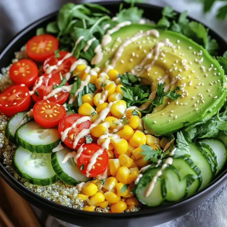 Für die Sommer Veggie Bowl brauchst du einige frische Zutaten. Hier ist, was du benötigst: - 1 Tasse Quinoa, gründlich gewaschen - 2 Tassen Wasser - 1 Tasse Kirschtomaten, halbiert - 1 Gurke, gewürfelt - 1 Paprika (nach Wahl), gewürfelt - 1 Tasse Mais (frisch oder gefroren) - 1 Avocado, in Scheiben geschnitten - 1 Tasse gemischte Salatblätter (Spinat, Rucola) Diese Zutaten sorgen für einen bunten Teller voller Geschmack und Nährstoffe. Quinoa bietet dir eine gute Basis. Die frischen Gemüse und die Avocado bringen Textur und gesunde Fette in die Bowl. Das Dressing ist der Star dieser Bowl. Du brauchst: - 3 Esslöffel Tahini - 2 Esslöffel Zitronensaft - 1 Esslöffel Ahornsirup oder Honig (für die Süße) - 1-2 Esslöffel Wasser (zum Verdünnen) - Salz nach Geschmack Das Dressing hat einen tollen, nussigen Geschmack durch das Tahini. Der Zitronensaft fügt Frische hinzu, und der Ahornsirup bringt eine süße Note. Frische Zutaten machen einen großen Unterschied. Hier sind einige Tipps: - Wähle saisonale Gemüseoptionen. Diese sind oft frischer und schmackhafter. - Achte auf biologische Produkte, wenn möglich. Sie sind frei von Pestiziden und oft gesünder. Wenn du frische und gute Zutaten wählst, wird deine Sommer Veggie Bowl noch besser schmecken. Für die vollständige Zubereitung schaue dir das [Full Recipe] an. Um die Quinoa perfekt zuzubereiten, bringe zuerst 2 Tassen Wasser zum Kochen. Sobald das Wasser sprudelt, füge die gewaschene Quinoa hinzu. Reduziere die Hitze und decke den Topf ab. Lass die Quinoa etwa 15 Minuten köcheln. Sie sollte am Ende fluffig sein und das Wasser gut aufnehmen. Während die Quinoa kocht, schneide die Kirschtomaten, Gurke und Paprika in kleine Stücke. Nimm die Avocado und schäle sie vorsichtig. Schneide sie dann in schöne Scheiben. Wenn du gefrorenen Mais benutzt, tau ihn in warmem Wasser auf oder erwärme ihn für eine Minute in der Mikrowelle. Für das Dressing mische 3 Esslöffel Tahini mit 2 Esslöffeln Zitronensaft in einer kleinen Schüssel. Füge 1 Esslöffel Ahornsirup oder Honig hinzu, um etwas Süße zu bekommen. Gib eine Prise Salz dazu. Mische alles gut und füge nach Bedarf 1-2 Esslöffel Wasser hinzu, bis die Konsistenz gut ist. Nimm eine große Schüssel. Schichte die abgekühlte Quinoa, die gemischten Salatblätter, Kirschtomaten, Gurke, Paprika, Mais und Avocado schön übereinander. Achte darauf, alles gleichmäßig zu verteilen. Jetzt kommt der beste Teil! Träufle das Zitronen-Tahini-Dressing großzügig über die gesamte Bowl. Vermenge alles vorsichtig, sodass das Dressing alle Zutaten gleichmäßig umhüllt. Du wirst sehen, wie schön bunt und appetitlich das Gericht aussieht! Für die vollständige Anleitung schaue dir das Full Recipe an. Um Quinoa richtig zu kochen, wasche sie zuerst gründlich. Dies entfernt Bitterstoffe. Bringe dann zwei Tassen Wasser zum Kochen. Gib die gewaschene Quinoa ins kochende Wasser. Reduziere die Hitze und decke den Topf ab. Lass die Quinoa etwa 15 Minuten köcheln. Wenn das Wasser verdampft ist, nimm den Topf vom Herd. Lass die Quinoa einige Minuten ruhen. So wird sie schön fluffig und locker. Das Zitronen-Tahini-Dressing kann nach deinem Geschmack angepasst werden. Du kannst mehr Ahornsirup für die Süße hinzufügen. Für mehr Säure, gib einfach etwas mehr Zitronensaft dazu. Wenn das Dressing zu dick ist, füge einen Esslöffel Wasser hinzu. Rühre gut um, bis die gewünschte Konsistenz erreicht ist. So passt das Dressing perfekt zu deinem Gemüse. Die Präsentation macht viel aus. Achte auf die Farben der Zutaten. Verwende bunte Gemüsesorten wie rote Paprika und gelben Mais. Diese Farben machen die Bowl attraktiv. Du kannst die Zutaten schichtweise anrichten. So sieht jeder Bissen gut aus. Garniere die Bowl mit frischen Kräutern oder Sesamsamen für den letzten Schliff. Eine ansprechende Bowl macht das Essen noch mehr Spaß. Für die vollständige Zubereitung besuche das [Full Recipe]. {{image_4}} Sie können die Sommer Veggie Bowl leicht anpassen. Fügen Sie alternative Proteine hinzu, um mehr Nährstoffe zu erhalten. Für Vegetarier sind Kichererbsen oder schwarze Bohnen ideal. Diese Hülsenfrüchte sind nahrhaft und geben einen tollen Geschmack. Veganer können auch Tofu oder Tempeh nutzen. Braten Sie den Tofu in etwas Olivenöl an, damit er knusprig wird. Tempeh ist eine gute Wahl für zusätzlichen Eiweißgehalt. Beide Optionen passen gut zu unserem Zitronen-Tahini-Dressing. Wenn Sie glutenfrei essen, ist diese Bowl perfekt für Sie. Alle Zutaten sind von Natur aus glutenfrei. Achten Sie darauf, auch glutenfreie Quinoa zu wählen. Quinoa ist von Natur aus glutenfrei und eine großartige Basis für diese Bowl. Vermeiden Sie auch Dressings mit Gluten, indem Sie sicherstellen, dass alle Zutaten sicher sind. So bleibt Ihr Gericht lecker und gesund. Passen Sie die Gemüse-Bowl je nach Saison an. Im Sommer sind frische Tomaten und Gurken perfekt. Im Herbst können Sie Kürbis oder Süßkartoffeln verwenden. Diese Gemüsesorten bringen eine süße Note. Wintergemüse wie Rosenkohl oder Karotten geben einen tollen Crunch. Wählen Sie saisonale Produkte aus Ihrem lokalen Markt. So unterstützen Sie die Umwelt und genießen den besten Geschmack. Um die Reste deiner Sommer Veggie Bowl mit Zitronen-Tahini-Dressing frisch zu halten, lagere alles im Kühlschrank. Packe die Zutaten in luftdichte Behälter. Trenne das Dressing von den anderen Zutaten. So bleibt der Geschmack besser erhalten. Du kannst das Gemüse und die Quinoa bis zu drei Tage aufbewahren. Die Frische der Zutaten ist wichtig. Achte darauf, dass du reife und knackige Produkte wählst. Die Kirschtomaten sollten fest sein, und die Avocado sollte leicht drücken, aber nicht zu weich sein. Salatblätter bleiben frisch, wenn du sie ungeschnitten lagerst. So halten sie länger. Verbrauche die Bowl innerhalb von drei Tagen, um die beste Qualität zu genießen. Du kannst Reste einfach aufpeppen. Ein schnelles Omelett mit dem Gemüse ist lecker. Oder mache einen bunten Wrap mit Tortillas. Vermische die Reste mit Pasta für einen schnellen Salat. Auch als Füllung für gefüllte Paprika sind sie perfekt. Sei kreativ und nutze, was du hast! So vermeidest du Lebensmittelverschwendung und hast neue Gerichte. Für das vollständige Rezept schau dir das Rezept an. Die Sommerliche Gemüse-Bowl bleibt im Kühlschrank etwa drei Tage frisch. Lagern Sie sie in einem luftdichten Behälter. Achten Sie darauf, das Dressing separat aufzubewahren. So bleiben die Zutaten knackig und frisch. Ja, das Dressing kann Sie bis zu einer Woche im Kühlschrank aufbewahren. Stellen Sie sicher, dass Sie es in einem gut verschlossenen Glas aufbewahren. Vor dem Servieren einfach gut schütteln, um die Konsistenz zu verbessern. Wenn Sie keine Quinoa mögen, probieren Sie braunen Reis oder Couscous. Diese Alternativen sind einfach zuzubereiten und passen gut zu den anderen Zutaten der Bowl. Sie können auch Linsen verwenden für zusätzlichen Geschmack und Nährstoffe. Ja, die Bowl ist sehr nahrhaft. Sie enthält viele Vitamine, Mineralien und Ballaststoffe. Quinoa liefert pflanzliches Protein. Gemüse wie Paprika und Tomaten sind reich an Antioxidantien. Avocado bringt gesunde Fette mit. Ja, das Rezept lässt sich leicht verdoppeln oder verdreifachen. Verdoppeln Sie einfach alle Zutaten. Achten Sie darauf, die Kochzeiten leicht anzupassen, falls nötig. So können Sie eine große Menge für Familie oder Freunde zubereiten. Die Gemüse-Bowl bietet frische und gesunde Zutaten wie Quinoa, Gemüse und ein leckeres Dressing. Du kannst sie leicht zubereiten und anpassen. Denke daran, frische, saisonale Produkte zu wählen, um den besten Geschmack zu genießen. Experimentiere mit Variationen und bewahre die Reste clever auf. Mit diesen Tipps und Tricks machst du die perfekte Bowl für dich und deine Familie. Probiere es aus und genieße die Vorteile eines gesunden Essens!