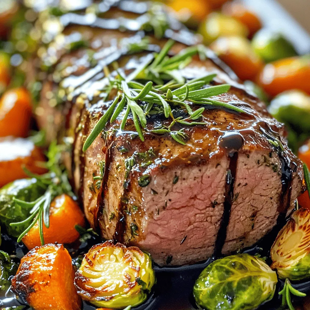 Für dieses Rezept brauchst du frische und hochwertige Zutaten. Hier sind die Hauptkomponenten: - 500 g Rinderfilet - 2 Esslöffel Olivenöl - 3 Knoblauchzehen, fein gehackt - 1 Esslöffel frischer Rosmarin, gehackt - 1 Esslöffel frischer Thymian, gehackt - 1 Teelöffel Meersalz - ½ Teelöffel frisch gemahlener schwarzer Pfeffer - 1 Zitrone, in Scheiben geschnitten Diese Zutaten sorgen für einen intensiven Geschmack und saftiges Fleisch. Die Gewürze und Öle sind wichtig für das Aroma. Hier sind die wichtigsten: - Olivenöl: Es gibt dem Gericht eine reiche Tiefe. - Knoblauch: Er fügt einen herzhaften Geschmack hinzu. - Rosmarin und Thymian: Diese Kräuter bringen die Aromen zusammen. - Meersalz und Pfeffer: Sie runden das Ganze ab. Diese Gewürze machen das Rinderfilet besonders schmackhaft und aromatisch. Das richtige Gemüse ergänzt das Gericht perfekt. Hier sind die besten Optionen: - 200 g bunte Karotten, in Stifte geschnitten - 200 g kleine Kartoffeln, halbiert Diese Gemüse sind nicht nur bunt, sondern auch gesund. Sie nehmen die Aromen der Marinade auf und werden beim Rösten schön zart. Für das vollständige Rezept kannst du auf die [Full Recipe] zugreifen. Um die Marinade zu machen, nimm eine kleine Schüssel. Gib 2 Esslöffel Olivenöl hinein. Füge 3 fein gehackte Knoblauchzehen dazu. Dann kommt 1 Esslöffel frischer Rosmarin und 1 Esslöffel frischer Thymian hinzu. Streue 1 Teelöffel Meersalz und ½ Teelöffel schwarzen Pfeffer in die Schüssel. Mische alles gut. Diese Marinade wird dein Fleisch zart und aromatisch machen. Jetzt ist es Zeit, das Rinderfilet vorzubereiten. Lege 500 g Rinderfilet in eine große Schüssel. Gieße die Marinade gleichmäßig über das Fleisch. Massiere die Marinade gut in das Filet ein. Achte darauf, dass das Fleisch vollständig bedeckt ist. Lass das Filet mindestens 30 Minuten marinieren. So kann das Fleisch die Aromen aufnehmen. Heize den Ofen auf 200 Grad Celsius vor. Während das Fleisch mariniert, nimm eine Auflaufform. Gib 200 g bunte Karotten, die in Stifte geschnitten sind, und 200 g halbierte kleine Kartoffeln hinein. Würze sie mit etwas Olivenöl, Salz und Pfeffer. Nach der Marinierzeit lege das Rinderfilet auf das Gemüse. Platziere einige Zitronenscheiben obenauf. Röste alles im Ofen für 25-30 Minuten. Das Fleisch sollte eine Innentemperatur von 58 Grad Celsius haben. Nach 15 Minuten rühre das Gemüse vorsichtig um. Lass das Rinderfilet danach 10 Minuten ruhen, bevor du es in Scheiben schneidest. Für die vollständige Anleitung und weitere Tipps, schau dir das Full Recipe an. Die Garstufen für Rinderfilet sind wichtig. Medium-rare hat 58 Grad Celsius. Das Fleisch bleibt saftig und zart. Um dies zu testen, nutzen Sie ein Fleischthermometer. Stecken Sie es in die dickste Stelle des Filets. So bekommen Sie die beste Qualität. Lassen Sie das Fleisch nach dem Garen ruhen. Dadurch verteilen sich die Säfte gleichmäßig. Eine gute Marinade macht viel aus. Marinieren Sie das Rinderfilet mindestens 30 Minuten. Länger ist besser, bis zu 4 Stunden. Wenn Sie Zeit haben, lassen Sie es über Nacht marinieren. So zieht der Geschmack tief ins Fleisch ein. Verwenden Sie eine Schüssel oder einen Beutel. So bleibt die Marinade gut am Fleisch haften. Die Präsentation ist wichtig für den Genuss. Schneiden Sie das Rinderfilet in gleichmäßige Scheiben. Legen Sie die Scheiben dekorativ auf ein Holzbrett. Garnieren Sie mit frischen Kräutern. Das sieht schön aus und schmeckt gut. Servieren Sie die bunten Gemüsestifte daneben. Fügen Sie eine Zitronenscheibe hinzu. Das gibt einen frischen Kick. Für weitere Details, schauen Sie sich das [Full Recipe] an. {{image_4}} Für Kräutergeröstetes Schweinefilet kann ich viele verschiedene Kräuter nutzen. Rosmarin, Thymian und Oregano sind meine Favoriten. Sie geben dem Fleisch einen tollen Geschmack. Auch Salbei und Estragon passen gut dazu. Experimentieren mit diesen Kräutern macht Spaß und bringt neue Aromen. Du kannst die Kräuter frisch oder getrocknet verwenden. Zu deinem Schweinefilet passen viele Beilagen. Einfache Gemüse sind ideal. Denke an geröstete Kartoffeln, Karotten oder grüne Bohnen. Sie sind leicht zuzubereiten und schmecken köstlich. Ein frischer Salat mit einem leichten Dressing ergänzt das Gericht gut. Auch ein cremiges Kartoffelpüree ist eine gute Wahl. Es nimmt die Säfte vom Fleisch gut auf. Wenn du eine warme Schüssel Suppe magst, kannst du das Rezept anpassen. Schneide das Schweinefilet in kleine Stücke und brate es an. Füge dann Brühe, Gemüse und Gewürze hinzu. Lass alles köcheln, bis die Aromen gut vermischt sind. So erhältst du eine herzhafte Suppe, die perfekt für kalte Tage ist. Diese Variante ist einfach und macht satt. Das Rezept für Kräutergeröstetes Schweinefilet ist vielseitig und leicht anpassbar. Du kannst es nach deinem Geschmack gestalten und deine Gäste beeindrucken. Lagern Sie das Rinderfilet im Kühlschrank. Wickeln Sie es gut ein, um den Geschmack zu halten. Verwenden Sie Frischhaltefolie oder einen luftdichten Behälter. So bleibt das Fleisch bis zu drei Tage frisch. Wenn Sie es länger aufbewahren möchten, frieren Sie es ein. In einem Gefrierbeutel hält es bis zu sechs Monate. Denken Sie daran, vor dem Kochen das Fleisch im Kühlschrank langsam auftauen. Die Marinade sollten Sie in einem separaten Behälter aufbewahren. Verwenden Sie eine kleine Schüssel oder einen Glasbehälter. Lagern Sie die marinierten Zutaten im Kühlschrank. So bleiben die Aromen frisch. Nutzen Sie die Marinade innerhalb von 24 Stunden. Wenn sie länger steht, kann der Geschmack verloren gehen. Um die Reste aufzuwärmen, nutzen Sie den Ofen oder eine Pfanne. Stellen Sie den Ofen auf 160 Grad Celsius ein. Wickeln Sie das Fleisch in Alufolie, um es saftig zu halten. Erwärmen Sie die Reste für 15 bis 20 Minuten. In der Pfanne können Sie das Fleisch bei mittlerer Hitze anbraten. Achten Sie darauf, es nicht zu lange zu erhitzen, um die Zartheit zu bewahren. Du solltest das Rinderfilet mindestens 30 Minuten marinieren. Das gibt den Aromen Zeit, in das Fleisch einzudringen. Wenn du mehr Zeit hast, marinieren über Nacht im Kühlschrank für noch besseren Geschmack. So wird das Fleisch zarter und saftiger. Bunte Karotten und kleine Kartoffeln sind perfekte Begleiter. Sie ergänzen die Aromen des Rinderfilets. Du kannst auch Zucchini, Paprika oder grüne Bohnen hinzufügen. Diese Gemüsesorten bringen frische Farbe und Textur. Sie rösten gut und schmecken lecker. Ja, du kannst das Rezept leicht anpassen. Verdopple einfach die Menge der Zutaten. Achte darauf, eine größere Auflaufform zu verwenden. Die Garzeit kann sich leicht ändern, also überprüfe die Innentemperatur des Rinderfilets. So bleibt es perfekt zubereitet. Zusammenfassend haben wir die Zutaten für ein köstliches Kräuter-Rinderfilet durchgegangen. Du hast gelernt, wie man die Marinade vorbereitet, das Rinderfilet mariniert und die Zutaten im Ofen röstet. Unsere Tipps helfen dir, die perfekte Garstufe zu erreichen und das Gericht schön anzurichten. Probiere auch verschiedene Kräuter und Gemüse aus, um Abwechslung zu schaffen. So bleibt das Kochen spannend und lecker. Denk daran, das Rinderfilet richtig zu lagern und die Reste clever zu verwenden. Viel Spaß beim Kochen und Experimentieren!