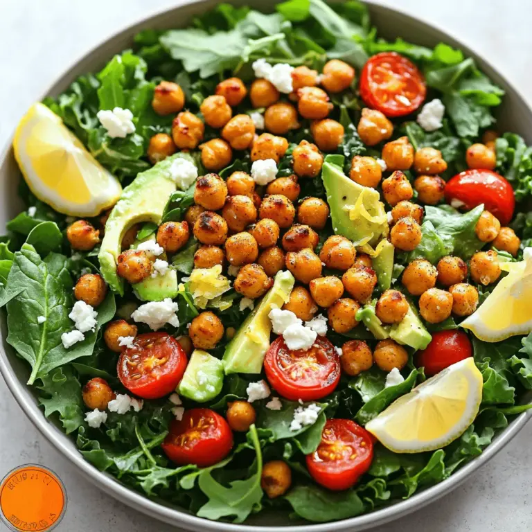 - Kichererbsen für Protein und Textur - Frische Salatblätter für eine gesunde Basis - Gemüse (Cherrytomaten, Gurke, rote Zwiebel) zur Farb- und Geschmacksvielfalt Kichererbsen sind das Herzstück dieses Salats. Sie liefern viel Protein und eine tolle Textur. Ich liebe es, sie knusprig zu rösten. Das gibt jedem Bissen einen tollen Crunch. Frische Salatblätter wie Spinat oder Rucola bilden die gesunde Basis. Sie bringen Farbe und Nährstoffe. Cherrytomaten, Gurken und rote Zwiebeln sorgen für Vielfalt und Geschmack. Die Kombination macht den Salat lebendig und köstlich. - Olivenöl für das Rösten der Kichererbsen - Geräucherte Paprika und Knoblauchpulver für Aroma - Salz und Pfeffer zur Geschmacksanpassung Olivenöl ist wichtig für das Rösten der Kichererbsen. Es hilft, sie knusprig zu machen. Geräucherte Paprika gibt dem Gericht einen rauchigen Geschmack. Knoblauchpulver fügt eine wohlschmeckende Tiefe hinzu. Salz und Pfeffer runden das Aroma ab. Diese Gewürze verwandeln einfache Kichererbsen in einen echten Genuss. - Zitrone für Frische und Säure - Tahini für Cremigkeit - Honig oder Ahornsirup als natürliche Süße Das Dressing ist das i-Tüpfelchen. Zitronensaft bringt Frische und eine spritzige Note. Tahini sorgt für eine cremige Konsistenz. Es macht den Salat reichhaltig und sättigend. Honig oder Ahornsirup fügt eine angenehme Süße hinzu. Diese Mischung aus Aromen macht den Salat besonders lecker. Für das gesamte Rezept siehe [Full Recipe]. Heize deinen Ofen auf 200 °C vor. Nimm eine Dose Kichererbsen und spüle sie gut ab. Lass sie gut abtropfen. Um die Kichererbsen knusprig zu machen, tupfe sie mit einem Küchentuch trocken. Jetzt gibst du die Kichererbsen auf ein Backblech. Träufle einen Esslöffel Olivenöl darüber. Bestreue sie mit einem Teelöffel geräucherter Paprika und einem Teelöffel Knoblauchpulver. Füge Salz und Pfeffer nach Geschmack hinzu. Mische alles gut, damit die Kichererbsen gleichmäßig gewürzt sind. Röste die Kichererbsen im Ofen für 25 bis 30 Minuten. Sie sollten goldbraun und knusprig werden. Rühre die Kichererbsen nach etwa 15 Minuten um. So garen sie gleichmäßig und werden perfekt knusprig. Während die Kichererbsen rösten, kannst du den Salat vorbereiten. Nimm eine große Schüssel und füge 4 Tassen gemischte Salatblätter hinzu. Schneide eine Tasse Cherrytomaten in Hälften und würfle eine Gurke. Füge eine dünn geschnittene rote Zwiebel und eine gewürfelte Avocado hinzu. In einer kleinen Schüssel mischst du den Saft von einer Zitrone, 2 Esslöffel Tahini und einen Esslöffel Honig. Rühre alles gut um, bis die Vinaigrette glatt ist. Wenn die Kichererbsen fertig sind, füge sie zu deinem Salat hinzu und träufle das Dressing darüber. Mische alles vorsichtig. Falls du möchtest, streue etwas Feta-Käse darüber. Für das vollständige Rezept, schau dir den Full Recipe an. Um die Kichererbsen knusprig zu machen, ist es wichtig, sie gut abzutropfen und zu trocknen. Feuchtigkeit verhindert das Rösten. Ich tupfe sie immer mit einem Küchentuch trocken. Dann röste ich sie im heißen Ofen bei 200 °C für 25 bis 30 Minuten. Rühre sie nach 15 Minuten um, damit sie gleichmäßig garen. Achte darauf, dass sie goldbraun sind. Wenn du eine vegane Variante möchtest, ersetze den Honig durch Ahornsirup. Du kannst auch andere Gemüse wie Paprika oder Karotten hinzufügen. Kichererbsen passen gut zu fast jedem Gemüse. Für mehr Crunch kannst du Nüsse oder Samen verwenden. Sei kreativ mit deinen Toppings! Serviere den Salat in einer großen Schüssel oder auf Tellern. Füge Zitronenspalten hinzu, um das Gericht frisch zu halten. Ein Hauch von Sesamsamen sieht nicht nur toll aus, sondern gibt auch einen extra Biss. Diese kleinen Details machen deinen Salat noch ansprechender und leckerer! {{image_4}} Du kannst deinen Crispy Chickpea Power Salad aufpeppen. Füge gegrilltes Hähnchen oder Tofu hinzu. Beide Quellen bieten viel Protein. Sie machen den Salat noch sättigender. Nüsse oder Samen sind auch eine tolle Wahl. Sie geben dem Salat einen schönen Biss. Mandeln oder Sonnenblumenkerne sind besonders lecker. Das Tahini-Dressing ist großartig, aber du kannst auch variieren. Probiere ein einfaches Joghurtdressing. Es ist frisch und leicht. Für saisonale Dressings kannst du frische Kräuter verwenden. Petersilie oder Basilikum bringen tollen Geschmack. Ein Spritzer Balsamico kann auch sehr gut passen. Nutze frisches, saisonales Gemüse für deinen Salat. Im Sommer sind Tomaten und Gurken super. Im Herbst kannst du Kürbis und Rüben verwenden. Achte darauf, die Zutaten je nach Jahreszeit anzupassen. Das macht deinen Salat noch bunter und gesünder. So bleibt er immer interessant und lecker. So bewahrst du den Salat richtig auf: Du kannst den Salat in einem luftdichten Behälter im Kühlschrank aufbewahren. Achte darauf, die Kichererbsen getrennt vom Salat zu lagern. So bleiben sie knusprig. Wenn du den Salat mit Dressing gemacht hast, esse ihn am besten schnell. Das Dressing macht die Blätter schneller weich. Tipps für die Lagerung der Kichererbsen: Lagere die Kichererbsen in einem trockenen, luftdichten Behälter. So bleiben sie länger frisch. Wenn du sie frisch geröstet aufbewahrst, sind sie nach ein paar Tagen nicht mehr knusprig. Du kannst sie auch im Ofen wieder aufwärmen, um sie wieder knusprig zu machen. Wie lange bleibt der Salat frisch? Wenn du den Salat gut lagerst, bleibt er etwa 3 Tage frisch. Achte darauf, den Salat vor dem Essen zu überprüfen. Anzeichen dafür, dass der Salat nicht mehr gut ist: Wenn die Blätter braun werden oder faulig riechen, ist der Salat nicht mehr essbar. Auch wenn die Kichererbsen weich sind oder seltsam schmecken, wirf sie weg. Tipps zum Auffrischen von übrig gebliebenem Salat: Wenn der Salat etwas schlaff geworden ist, kannst du ihn mit frischen Salatblättern auffrischen. Das gibt ihm wieder mehr Crunch und Frische. Wie man die Kichererbsen erneut knusprig macht: Heize deinen Ofen auf 200 °C vor. Lege die Kichererbsen auf ein Backblech und röste sie 10-15 Minuten. So werden sie wieder schön knusprig. Für die vollständige Zubereitung, sieh dir das [Full Recipe] an. Du kannst die Kichererbsen mit vielen Gewürzen aufpeppen. Probiere zum Beispiel Kreuzkümmel oder Currypulver. Diese Gewürze verleihen der Mischung einen neuen Geschmack. Du kannst auch frische Kräuter wie Petersilie oder Koriander verwenden. Diese geben dem Salat mehr Frische. Wenn du etwas Schärfe magst, füge Chili oder Cayennepfeffer hinzu. Hier sind einige Rezeptideen für andere Geschmäcker: - Mediterraner Stil: Verwende italienische Kräuter wie Oregano und Thymian. - Mexikanischer Stil: Füge Limettensaft und Chili hinzu. - Asiatischer Stil: Nutze Sojasauce und Sesamöl für einen neuen Twist. Ja, dieser Salat ist glutenfrei, solange du auf die Zutaten achtest. Kichererbsen sind von Natur aus glutenfrei. Achte darauf, dass das Olivenöl und das Tahini ebenfalls glutenfrei sind. Hier sind einige Tipps für glutenfreie Alternativen: - Verwende frische Gemüse und Salatblätter ohne Zusatzstoffe. - Achte auf die Etiketten von verpackten Lebensmitteln. - Du kannst glutenfreien Feta verwenden, falls gewünscht. Ja, du kannst die Salatbasis im Voraus zubereiten. Dies spart Zeit und macht das Essen einfacher. Bereite die Kichererbsen und das Gemüse vor und lagere sie getrennt im Kühlschrank. So bleiben sie frisch. Hier sind einige Vorbereitungsschritte für eine spätere Verwendung: - Koche die Kichererbsen und lass sie abkühlen. - Schneide das Gemüse und bewahre es in einer luftdichten Box auf. Tipps zur Frischeerhaltung von vorbereiteten Zutaten: - Halte das Dressing separat, um den Salat knusprig zu halten. - Verwende die vorbereiteten Zutaten innerhalb von drei Tagen für den besten Geschmack. Für das vollständige Rezept schaue dir die Anleitung zu Crispy Kichererbsen-Power-Salat an. Du hast nun alle wichtigen Informationen, um einen köstlichen Salat mit Kichererbsen zuzubereiten. Wir haben die Hauptzutaten, Gewürze und Dressings sowie Tipps für die Zubereitung und Lagerung besprochen. Denk daran, kreativ zu sein und den Salat nach deinem Geschmack anzupassen. Ob mit zusätzlichem Protein oder saisonalem Gemüse, die Möglichkeiten sind endlos. Mit diesen Hinweisen kannst du einen frischeren und knackigen Salat genießen. Viel Spaß beim Ausprobieren!