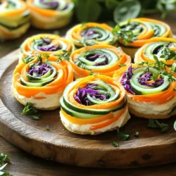 Für die Regenbogen Gemüse Pinwheels benötigst du einige frische und bunte Zutaten. Hier ist eine Liste der Hauptzutaten: - 4 große Vollkorn-Tortillas - 1 Tasse Frischkäse, weich gerührt - 1/2 Teelöffel Knoblauchpulver - 1/2 Teelöffel Zwiebelpulver - 1 Karotte, in feine Streifen geschnitten - 1 kleine Gurke, in feine Streifen geschnitten - 1 Paprika (rot oder gelb), dünn geschnitten - 1 Tasse Babyspinatblätter - 1/2 Tasse Rotkohl, fein zerkleinert - Salz und Pfeffer, nach Geschmack - 1 Esslöffel gehackte frische Kräuter (Koriander oder Petersilie) Diese Zutaten bringen nicht nur Farbe auf deinen Teller, sondern auch viele Nährstoffe. Wenn du spezielle Diätanforderungen hast, gibt es viele Alternativen. Hier sind einige Ideen: - Glutenfreie Tortillas: Verwende glutenfreie Tortillas für eine glutenfreie Option. - Veganer Frischkäse: Nutze pflanzlichen Frischkäse für eine vegane Version. - Zusätzliches Gemüse: Füge Avocado oder Zucchini hinzu, um die Vielfalt zu erhöhen. - Käse: Für zusätzlichen Geschmack kannst du auch etwas Feta oder Mozzarella einstreuen. Diese Alternativen helfen, die Pinwheels an verschiedene Geschmäcker und Ernährungsbedürfnisse anzupassen. Die Wahl frischer Zutaten ist wichtig für den Geschmack. Hier sind einige Tipps, um die besten Zutaten auszuwählen: - Saisonalität: Kaufe Gemüse, das gerade Saison hat. Es schmeckt besser und ist oft günstiger. - Farbe: Achte auf leuchtende Farben. Sie zeigen, dass das Gemüse frisch ist. - Textur: Wähle Gemüse, das fest und knackig ist. Vermeide schlaffe oder verletzte Stücke. - Geruch: Riech an den Zutaten. Frisches Gemüse hat einen angenehmen, erdigen Geruch. Diese Tipps helfen dir, die besten Zutaten für deine Regenbogen Gemüse Pinwheels auszuwählen. Vergiss nicht, das Rezept zu beachten, um die perfekte Mischung zu erreichen! Zuerst brauchst du eine kleine Schüssel. Dort gibst du den weichen Frischkäse. Füge dann das Knoblauchpulver und das Zwiebelpulver hinzu. Rühre alles gut um. Du willst eine glatte Mischung erreichen. Schmecke die Mischung mit Salz und Pfeffer ab. Diese Frischkäsemischung ist die Basis für die Pinwheels. Nimm die Tortillas und lege sie auf eine saubere Fläche. Du kannst auch ein Brett verwenden. Verteile die Frischkäsemischung gleichmäßig auf jede Tortilla. Lass einen kleinen Rand frei, damit die Füllung nicht herausquillt. Achte darauf, dass die Schicht nicht zu dick ist. So bleiben die Pinwheels stabil und lecker. Jetzt kommt der spannende Teil. Beginne am Rand der Tortilla mit der Füllung. Lege die geschnittenen Karotten, Gurken und Paprika gleichmäßig darauf. Füge dann die Babyspinatblätter und den Rotkohl hinzu. Bestreue alles mit den frischen Kräutern. Wickel die Tortilla nun vorsichtig von der Füllseite auf. Achte darauf, die Seiten einzutuckern. So bleibt die Füllung drin. Schneide die gerollte Tortilla in etwa 2-5 cm dicke Stücke. Platziere die Pinwheels auf einem schönen Teller. Du kannst sie sofort servieren oder für später in den Kühlschrank stellen. Für die vollständige Anleitung, siehe [Full Recipe]. Um die Füllung perfekt zu machen, achte auf die Textur. Der Frischkäse sollte weich und gut gewürzt sein. Mische ihn mit Knoblauch- und Zwiebelpulver für einen vollen Geschmack. Du kannst auch andere Gewürze hinzufügen, um die Füllung interessanter zu machen. Wenn du magst, probiere etwas Chili oder Paprika. Das gibt einen kleinen Kick. Das Anrichten ist einfach, aber wichtig. Verwende einen bunten Teller. Das macht die Pinwheels sofort appetitlich. Lege die Pinwheels übereinander oder in einem Kreis. Du kannst sie auch mit frischen Kräutern garnieren. Das gibt einen zusätzlichen Farbtupfer. Überlege auch, sie mit einem Dip wie Hummus oder Joghurt zu servieren. So werden sie noch leckerer. Um die Pinwheels einfach zu machen, achte darauf, die Tortillas leicht zu erwärmen. Das macht sie flexibler und einfacher zu rollen. Halte die Füllung etwas zurück, wenn du die Tortilla rollst. So bleibt alles fest. Nutze ein scharfes Messer, um die Pinwheels zu schneiden. Dadurch werden sie schön gleichmäßig. Wenn du mehr Ideen brauchst, schaue dir das [Full Recipe] an. {{image_4}} Vegane Rainbow Veggie Pinwheels sind eine tolle Option. Verwenden Sie pflanzliche Frischkäse-Alternativen. Diese sind oft aus Nüssen oder Soja. Sie geben den Pinwheels einen tollen Geschmack. Achten Sie darauf, dass die Tortillas vegan sind. Viele Marken bieten jetzt vegane Tortillas an. Fügen Sie mehr Gemüse hinzu, um den Nährwert zu steigern. Zucchini oder Avocado sind gute Wahl. Sie machen die Pinwheels noch bunter und leckerer. Zusatzbeläge oder Soßen können die Pinwheels aufpeppen. Ein einfacher Hummus passt gut dazu. Sie können auch Guacamole oder Salsa verwenden. Diese Soßen fügen Geschmack und Feuchtigkeit hinzu. Das macht jeden Biss spannender. Experimentieren Sie mit verschiedenen Geschmäckern. Dies macht das Essen aufregender und abwechslungsreicher. Sie können auch einen Joghurt-Dip versuchen. Dieser gibt den Pinwheels einen frischen Kick. Haben Sie übrig gebliebenes Gemüse? Nutzen Sie es in diesen Pinwheels! Karotten, Paprika oder Spinat sind ideal. Diese Gemüsearten geben Farbe und Crunch. Wenn Sie Reste haben, schneiden Sie sie klein und fügen Sie sie hinzu. So verschwenden Sie nichts und machen die Pinwheels gesünder. Es ist auch eine hervorragende Möglichkeit, Kinder zum Essen von Gemüse zu motivieren. Sie können es in die Pinwheels verstecken. Die bunten Farben machen das Gericht ansprechend. Wenn Sie Gemüse kombinieren, schaffen Sie neue Geschmäcker. Das macht das Kochen spannend und kreativ. Um die Regenbogen Gemüse Pinwheels frisch zu halten, wickeln Sie sie in Frischhaltefolie. Legen Sie sie dann in einen luftdichten Behälter. So bleiben sie länger knusprig und lecker. Achten Sie darauf, die Pinwheels nicht zu quetschen. So bleibt die Füllung schön an Ort und Stelle. Im Kühlschrank halten sich die Pinwheels bis zu zwei Tage. Nach dieser Zeit können sie an Geschmack verlieren. Die Farben und der Crunch sind am besten, wenn Sie sie frisch genießen. Wenn Sie die Pinwheels länger aufbewahren möchten, können Sie die Zutaten separat lagern. Wenn Sie Reste von Gemüse oder Frischkäse haben, lagern Sie diese in einem luftdichten Behälter. Gemüse sollte innerhalb von drei bis fünf Tagen verbraucht werden. Frischkäse bleibt bis zu einer Woche frisch, wenn er gut gekühlt ist. So haben Sie immer die Möglichkeit, weitere Pinwheels zuzubereiten oder das Gemüse in anderen Gerichten zu verwenden. Sie können die Regenbogen Gemüse Pinwheels bis zu zwei Stunden im Voraus zubereiten. Das hält sie frisch und knackig. Legen Sie sie einfach auf einen Teller und decken Sie sie mit Frischhaltefolie ab. So bleibt die Füllung schön saftig. Ich empfehle nicht, diese Pinwheels einzufrieren. Das Gemüse kann nach dem Auftauen matschig werden. Am besten genießen Sie sie frisch. So behalten sie ihren Geschmack und ihre Textur. Zu den Regenbogen Gemüse Pinwheels passen viele Dips. Hier sind einige meiner Favoriten: - Hummus - Joghurt-Dip - Guacamole - Salsa Diese Dips bringen zusätzlichen Geschmack und machen die Pinwheels noch besser. Probieren Sie verschiedene Kombinationen aus! Regenbogen Gemüse Pinwheels sind einfach zuzubereiten und super lecker. Wir haben die besten Zutaten und Tipps geteilt, damit du perfekte Pinwheels machst. Auch für spezielle Diäten findest du passende Alternativen. Halte die Frische der Zutaten hoch und lagere die Pinwheels richtig. Denk daran, dass du kreativ sein kannst mit verschiedenen Variationen und Dips. Genieße die Vielzahl an Möglichkeiten und teile deine Kreationen mit anderen. Deine Gäste werden begeistert sein.