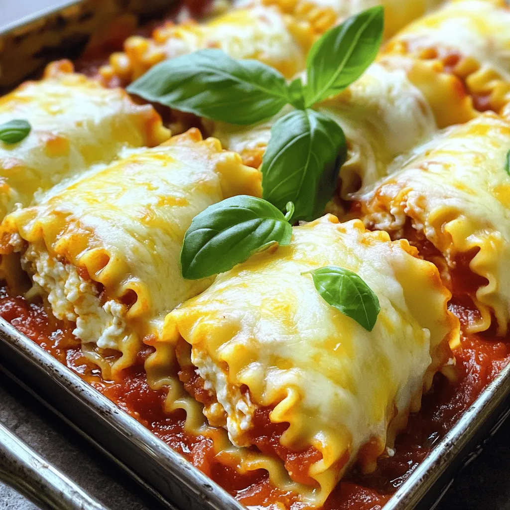 - 8 Lasagneplatten - 250 g Ricotta-Käse - 250 g geriebener Mozzarella-Käse - 50 g geriebener Parmesan-Käse In diesem Rezept sind die Hauptzutaten wichtig. Die Lasagneplatten bilden die Basis. Ricotta-Käse sorgt für eine cremige Füllung. Mozzarella-Käse schmilzt herrlich und gibt Geschmack. Parmesan-Käse rundet alles ab. - 1 Ei - 500 ml Marinara-Sauce - 1/2 Teelöffel Knoblauchpulver - 1/2 Teelöffel italienische Gewürzmischung - Salz und Pfeffer nach Geschmack - Frische Basilikumblätter zur Garnitur (optional) Die Gewürze bringen das Gericht zum Leben. Das Ei bindet die Füllung und macht sie fest. Marinara-Sauce ist der perfekte Begleiter. Knoblauchpulver und italienische Gewürze machen es würzig. Salz und Pfeffer sind wichtig, um den Geschmack zu verstärken. Basilikumblätter sind eine nette Dekoration und geben Frische. Für das vollständige Rezept schauen Sie sich bitte die Full Recipe an. Heizen Sie Ihren Ofen auf 190 °C vor. Warten Sie, bis die Temperatur erreicht ist. Kochen Sie die Lasagneplatten laut Packungsanweisung. Kochen Sie sie al dente, damit sie nicht zu weich werden. Nach dem Kochen lassen Sie die Platten abtropfen. Legen Sie jede Platte auf ein sauberes Küchentuch. So können sie abkühlen und kleben nicht zusammen. Nehmen Sie eine mittelgroße Schüssel. Geben Sie 250 g Ricotta-Käse hinein. Fügen Sie 125 g geriebenen Mozzarella-Käse und 50 g geriebenen Parmesan-Käse hinzu. Jetzt kommt das Ei dazu. Streuen Sie 1/2 Teelöffel Knoblauchpulver und 1/2 Teelöffel italienische Gewürzmischung hinein. Würzen Sie mit etwas Salz und Pfeffer. Mischen Sie alles gut. Sie sollten eine homogene Füllung erhalten. Nehmen Sie eine Lasagneplatte. Geben Sie etwa 2-3 Esslöffel der Füllung darauf. Rollen Sie die Platte vorsichtig von einem Ende zum anderen auf. Legen Sie das Röllchen mit der Nahtseite nach unten in eine Auflaufform. Wiederholen Sie diesen Schritt mit den restlichen Platten und der Füllung. Gießen Sie eine dünne Schicht Marinara-Sauce auf den Boden der Auflaufform. Nachdem Sie alle Röllchen in die Form gelegt haben, gießen Sie die restliche Marinara-Sauce gleichmäßig darüber. Bestreuen Sie die Röllchen mit dem verbleibenden Mozzarella-Käse. Decken Sie die Form mit Aluminiumfolie ab. Backen Sie die Röllchen für 25 Minuten. Nehmen Sie die Folie ab und backen Sie für weitere 10 Minuten. Der Käse sollte sprudeln und goldbraun sein. Lassen Sie die Röllchen einige Minuten abkühlen. Genießen Sie Ihre einfachen Lasagna Roll Ups! Für das vollständige Rezept, schauen Sie in die [Full Recipe]. Um perfekte Lasagne-Röllchen zu machen, müssen wir den Teig gut vorbereiten. Kochen Sie die Lasagneplatten nach Anleitung al dente. Das ist wichtig. Wenn sie zu weich sind, fallen sie apart. Lassen Sie die Platten abkühlen, bevor Sie die Füllung darauf geben. Dies hilft, die Füllung zu halten. Die richtige Backzeit ist auch entscheidend. Backen Sie die Röllchen zuerst mit Folie für 25 Minuten. Entfernen Sie dann die Folie und backen Sie weitere 10 Minuten. So wird der Käse schön goldbraun und sprudelnd. Achten Sie darauf, dass die Röllchen nicht zu lange im Ofen bleiben. Zu viel Hitze kann sie austrocknen. Für die Beilagen empfehle ich einen frischen Salat. Ein einfacher grüner Salat passt gut. Er bringt Frische und Farbe auf den Teller. Ein Glas Rotwein oder ein sprudelndes Wasser ergänzt das Gericht gut. Richten Sie die Röllchen schön an. Verwenden Sie eine große, flache Schüssel. Legen Sie die Röllchen nebeneinander und gießen Sie etwas Marinara-Sauce darüber. Streuen Sie frische Basilikumblätter darüber. Das sieht toll aus und schmeckt lecker. Für mehr Details und die vollständige Anleitung besuchen Sie das [Full Recipe]. {{image_4}} Gemüse bringt frischen Geschmack in Ihre Lasagne-Röllchen. Sie können Spinat, Zucchini oder Paprika verwenden. Schneiden Sie das Gemüse klein und braten Sie es leicht an. Mischen Sie das Gemüse dann in die Käsefüllung. So bekommen die Röllchen nicht nur Farbe, sondern auch mehr Nährstoffe. Diese Variante ist ideal für alle, die mehr Gemüse essen möchten. Für die Fleischliebhaber gibt es viele Optionen. Sie können Rinderhackfleisch oder Hähnchenbrust verwenden. Braten Sie das Fleisch zuerst in einer Pfanne an, bis es durchgegart ist. Mischen Sie das Fleisch dann mit der Ricotta-Füllung. Diese Variante macht die Lasagne-Röllchen herzhaft und sättigend. Sie können auch Wurst hinzufügen, um den Geschmack zu verstärken. Käse ist der Star in jedem Rezept. Sie können verschiedene Käsesorten ausprobieren. Feta, Gouda oder sogar Blauschimmelkäse bringen neue Aromen. Mischen Sie die Käsesorten in die Füllung oder streuen Sie sie obenauf. So entstehen spannende Geschmackskombinationen. Experimentieren Sie mit Ihren Lieblingskäsesorten und finden Sie Ihre perfekte Mischung. Diese Rezepte sind einfach und machen viel Spaß. Probieren Sie diese Ideen aus und finden Sie Ihre Lieblingsfüllung für Ihre eigenen Lasagne-Röllchen. Die Möglichkeiten sind endlos! Für das Grundrezept schauen Sie sich das [Full Recipe] an. Die Lasagna Roll Ups sind einfach zu lagern. Ich empfehle, sie in einem luftdichten Behälter aufzubewahren. Das hält sie frisch und saftig. Wenn du die Röllchen im Kühlschrank lagerst, lege ein wenig Marinara-Sauce darüber. So bleibt der Käse schön cremig. Die Röllchen halten sich etwa drei bis vier Tage. Um die Röllchen einzufrieren, lasse sie zuerst vollständig abkühlen. Dann lege sie in einen gefrierfesten Behälter oder eine Gefriertüte. Vergiss nicht, die Luft herauszudrücken, um Gefrierbrand zu vermeiden. Du kannst sie bis zu drei Monate einfrieren. Zum Auftauen stelle die Röllchen einfach über Nacht in den Kühlschrank. Danach backe sie bei 180 °C für etwa 20 Minuten. Die Haltbarkeit der Lasagna Roll Ups ist gut. Im Kühlschrank bleiben sie drei bis vier Tage frisch. Im Gefrierschrank kannst du sie bis zu drei Monate aufbewahren. Achte darauf, sie gut zu verpacken, damit sie nicht austrocknen. Wenn du sie richtig lagerst, hast du eine leckere Mahlzeit für später! Die gesamte Zubereitungszeit für die Lasagne-Röllchen beträgt 55 Minuten. Die Vorbereitungszeit liegt bei etwa 20 Minuten. In diesen 20 Minuten kochen Sie die Lasagneplatten und bereiten die Füllung vor. Danach backen Sie die Röllchen für 35 Minuten im Ofen. Es ist einfach, und die Schritte sind schnell zu folgen. Ja, Sie können die Röllchen im Voraus zubereiten. Bereiten Sie sie einfach bis zum Backen vor. Decken Sie die Auflaufform mit Folie ab und stellen Sie sie in den Kühlschrank. So können Sie die Röllchen bis zu zwei Tage im Voraus machen. Wenn Sie bereit sind, sie zu essen, backen Sie sie einfach im vorgeheizten Ofen. Dies macht das Kochen an einem geschäftigen Tag viel einfacher. Es gibt viele leckere Alternativen für Ricotta-Käse. Sie können Hüttenkäse verwenden, um eine ähnliche Textur zu erreichen. Ein weiteres tolles Ersatzprodukt ist Frischkäse, der einen reicheren Geschmack bietet. Veganer können auch pflanzliche Käsealternativen wählen. Diese Optionen geben den Röllchen einen einzigartigen Geschmack, während sie auch die Konsistenz bewahren. In diesem Blogbeitrag haben wir die Zutaten und den Ablauf für köstliche Lasagne-Röllchen behandelt. Du weißt jetzt, wie du Füllungen zubereitest, die Röllchen formst und sie perfekt backst. Denke auch an Variationen mit Gemüse oder Fleisch. Die Lagerung und Haltbarkeit sind ebenfalls wichtig. Nutze diese Tipps, um deine Lasagne-Röllchen immer frisch und lecker zu halten. Kochen macht Spaß, und du kannst deine Familie immer wieder beeindrucken. Lass deine Kreativität freien Lauf und genieße jedes Bissen dieser einzigartigen Gerichte!