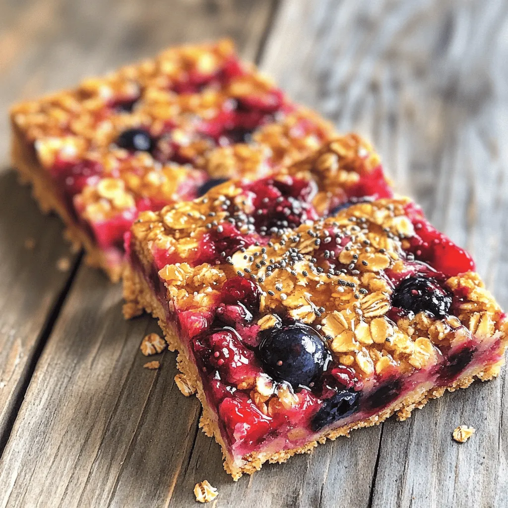 Für die glutenfreien Beerigen Haferfrühstücksriegel benötigen Sie: - 2 Tassen glutenfreie Haferflocken - 1 Tasse gemischte Beeren (frisch oder gefroren) - 1/2 Tasse Mandelbutter (oder eine andere Nussbutter nach Wahl) - 1/3 Tasse Honig oder Ahornsirup - 1/2 Tasse ungesüßtes Apfelmus - 1/4 Tasse Chiasamen - 1/2 Teelöffel Vanilleextrakt - 1/2 Teelöffel Zimt - 1/4 Teelöffel Salz Diese Zutaten bieten eine gute Kombination aus Nährstoffen, Geschmack und Textur. Die Haferflocken sind die Basis und geben den Riegeln Struktur. Die Beeren bringen Frische und eine süße Note. Mandelbutter sorgt für Cremigkeit und gesunde Fette. Wählen Sie frische Beeren, wenn möglich. Sie schmecken besser und sind reich an Vitaminen. Achten Sie darauf, glutenfreie Haferflocken zu verwenden, um sicherzustellen, dass sie für alle geeignet sind. Für die Nussbutter, probieren Sie verschiedene Sorten. Erdnussbutter oder Cashewbutter können auch gut schmecken. Wenn Sie Honig verwenden, wählen Sie einen natürlichen, ungefilterten. Ahornsirup ist ebenfalls eine großartige Option. Es gibt auch viele Marken von ungesüßtem Apfelmus. Suchen Sie nach einem, das nur Äpfel enthält. So vermeiden Sie zusätzliche Zuckerstoffe. Wenn Sie keine Mandelbutter mögen, können Sie Erdnussbutter oder Sonnenblumenbutter verwenden. Diese bieten ähnliche Texturen und Geschmäcker. Für die Süße können Sie auch Agavendicksaft oder Kokosblütenzucker ausprobieren. Wenn Sie keine Chiasamen haben, können Sie Leinsamen verwenden. Sie haben ähnliche Eigenschaften und fügen Ballaststoffe hinzu. Für die Beeren sind auch andere Früchte geeignet. Probieren Sie Bananen oder Äpfel für eine andere Geschmacksrichtung. Das Rezept für glutenfreie Beerige Haferfrühstücksriegel ist einfach und schnell. Mit diesen Zutaten können Sie eine gesunde und leckere Option für das Frühstück oder den Snack am Nachmittag zubereiten. Heizen Sie Ihren Ofen auf 175°C vor. Nehmen Sie eine 23x23 cm große Backform. Legen Sie die Form mit Backpapier aus. Lassen Sie etwas Papier überstehen. So können Sie die Riegel später einfach herausheben. Nehmen Sie eine große Rührschüssel. Geben Sie die glutenfreien Haferflocken hinein. Fügen Sie die Chiasamen, den Zimt und das Salz hinzu. Mischen Sie alles gut. So sorgen Sie für eine gleichmäßige Verteilung der Zutaten. Nehmen Sie eine separate Schüssel. Geben Sie die Mandelbutter hinein. Fügen Sie den Honig oder Ahornsirup, das Apfelmus und den Vanilleextrakt hinzu. Rühren Sie die Mischung, bis sie glatt ist. Diese Mischung bringt die Riegel zusammen. Gießen Sie die feuchten Zutaten in die Schüssel mit den trockenen Zutaten. Rühren Sie alles gut um. Achten Sie darauf, dass alle Haferflocken benetzt sind. Dann heben Sie vorsichtig die gemischten Beeren unter. So bleiben schöne Stücke in den Riegeln. Verteilen Sie die Mischung gleichmäßig in die Backform. Drücken Sie sie mit einem Löffel fest. Backen Sie die Riegel für 25-30 Minuten. Die Ränder sollten goldbraun sein. Lassen Sie die Riegel nach dem Backen 15 Minuten abkühlen, bevor Sie sie herausheben. Warten Sie, bis sie vollständig abgekühlt sind, um sie zu schneiden. Genießen Sie diese leckeren Riegel! Für das vollständige Rezept schauen Sie sich den Abschnitt “Full Recipe” an. Um die besten glutenfreien Beerigen Haferfrühstücksriegel zu machen, achte auf die Zutaten. Verwende frische Beeren, wenn möglich. Sie geben mehr Geschmack und Farbe. Wenn du gefrorene Beeren nutzt, tau sie vorher auf. So verhindern wir, dass der Teig zu nass wird. Drücke die Mischung fest in die Form. Das hilft den Riegeln, gut zusammenzuhalten. Lass die Riegel vollständig abkühlen, bevor du sie schneidest. So brichst du sie nicht. Ein häufiger Fehler ist, die Riegel zu lange zu backen. Achte darauf, dass die Ränder goldbraun sind, aber nicht zu dunkel. Ein weiteres Problem ist die Verwendung von zu viel Nussbutter. Das kann die Riegel schwer machen. Halte dich an die Mengen im Rezept. Überprüfe auch die Konsistenz der Mischung. Sie sollte nicht zu trocken oder zu nass sein. Wenn du Zweifel hast, füge etwas mehr Haferflocken hinzu. Du kannst die Riegel leicht anpassen. Probiere verschiedene Beeren wie Himbeeren oder Brombeeren. Auch Nüsse sind eine tolle Ergänzung. Füge gehackte Mandeln oder Walnüsse hinzu für mehr Crunch. Wenn du es süßer magst, erhöhe die Menge an Honig oder Ahornsirup. Für eine schokoladige Note, mische ein paar Schokoladenstückchen in den Teig. Denk daran, die Mischung nicht zu überladen. Die Balance der Aromen ist wichtig. {{image_4}} Du kannst die Beeren in diesem Rezept ganz einfach ändern. Probiere zum Beispiel Bananen oder Äpfel. Diese Früchte geben eine süße Note und verändern den Geschmack. Wenn du gefriergetrocknete Früchte verwendest, bleiben die Riegel knusprig. Achte darauf, die Früchte klein zu schneiden, damit sie gut in den Riegeln verteilt sind. Um die Riegel vegan zu machen, ersetze den Honig durch Agavendicksaft oder Dattelsirup. Diese Alternativen sind süß und lecker. Für eine zuckerfreie Option nutze reife Bananen oder ungesüßtes Apfelmus. Diese Zutaten geben Geschmack, ohne zusätzlichen Zucker. So bleiben die Riegel gesund und nahrhaft. Möchtest du mehr Textur? Füge Nüsse oder Samen hinzu! Walnüsse, Mandeln oder Sonnenblumenkerne passen gut. Du kannst sie grob hacken und unter die Mischung heben. Diese Zutaten geben den Riegeln einen schönen Crunch. Achte darauf, die Mengen anzupassen, damit die Riegel nicht zu trocken werden. So bleibt die Balance perfekt. Lagern Sie die Riegel in einem luftdichten Behälter. Ein Glas oder eine Plastikbox sind gut. Stellen Sie sie an einen kühlen, trockenen Ort. Vermeiden Sie direkte Sonne oder Feuchtigkeit. So bleiben die Riegel frisch und lecker. Die Riegel bleiben bis zu einer Woche frisch. Wenn Sie sie länger aufbewahren, können sie trocken werden. Prüfen Sie regelmäßig den Geruch und die Konsistenz. Wenn sie hart oder brüchig sind, sind sie nicht mehr gut. Sie können die Riegel auch einfrieren. Schneiden Sie sie in Stücke und legen Sie sie in einen Gefrierbeutel. Stellen Sie sicher, dass die Luft draußen bleibt. So bleiben sie bis zu drei Monate frisch. Zum Essen einfach auftauen lassen oder kurz in die Mikrowelle geben. Für das Rezept schauen Sie sich die [Full Recipe] an. Die glutenfreien Riegel halten sich gut. Sie können sie in einem luftdichten Behälter bis zu einer Woche aufbewahren. Wenn Sie sie länger lagern möchten, legen Sie sie in den Kühlschrank. So bleiben sie bis zu zwei Wochen frisch. Ja, Sie können die Riegel ohne Backen machen! Mischen Sie die Zutaten wie im Rezept beschrieben. Drücken Sie die Masse in eine Form und kühlen Sie sie für mindestens zwei Stunden. So festigen die Riegel sich gut und sind bereit zum Genießen. Für die Riegel können Sie verschiedene Beeren verwenden. Beliebte Optionen sind: - Himbeeren - Heidelbeeren - Erdbeeren - Brombeeren Frische oder gefrorene Beeren funktionieren gut. Achten Sie darauf, die gefrorenen Beeren vorher leicht auftauen zu lassen. Um die Riegel proteinreicher zu machen, fügen Sie Nussbutter oder Proteinpulver hinzu. Eine halbe Tasse Nussbutter erhöht den Proteingehalt. Auch Chiasamen oder Hanfsamen sind gute Optionen. Sie bieten nicht nur mehr Protein, sondern auch gesunde Fette. Dieses Blogpost gibt dir eine gute Anleitung für glutenfreie Beerige Haferfrühstücksriegel. Du kennst nun die Hauptzutaten und wichtige Tipps zur Auswahl. Außerdem weißt du, wie du die Riegel schrittweise zubereitest und was du beachten musst, damit sie perfekt gelingen. Variationen bieten dir viele leckere Möglichkeiten. Die Aufbewahrungshinweise helfen dir, die Riegel frisch zu halten. Nutze das Wissen aus diesem Beitrag, um gesunde Snacks zu genießen, die du lieben wirst. Probiere es aus und teile deine Kreationen!