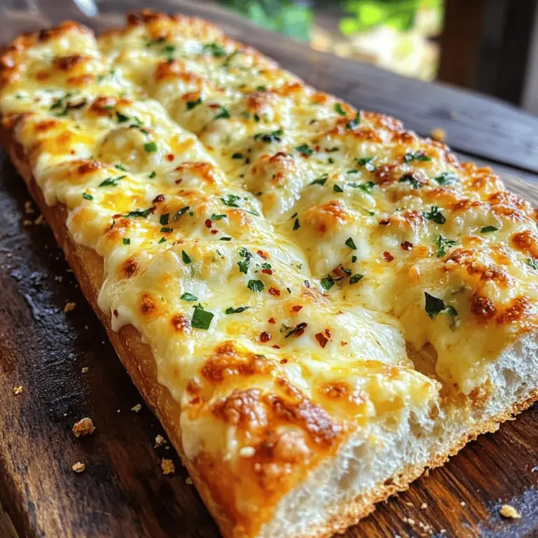 Für ein köstliches Käse-Knoblauchbrot benötigst du einige einfache Zutaten. Diese Grundzutaten sind: - 1 große French Baguette oder italienisches Brot - 120 g ungesalzene Butter, weich - 4 Zehen Knoblauch, fein gehackt - 1 Teelöffel getrockneter Oregano - 1 Teelöffel getrocknete Petersilie - 100 g geriebener Mozzarella-Käse - 50 g geriebener Parmesan-Käse - Salz nach Geschmack - Optional: rote Pfefferflocken für eine scharfe Note Diese Zutaten sorgen für den perfekten Geschmack und die richtige Textur deines Brotes. Wenn du dein Käse-Knoblauchbrot aufpeppen möchtest, gibt es viele leckere Variationen. Hier sind einige Ideen: - Frische Kräuter wie Basilikum oder Thymian für mehr Aroma - Olivenöl anstelle von Butter für eine leichtere Variante - Verschiedene Käsesorten wie Cheddar oder Gouda für neuen Geschmack - Tomatenscheiben oder Paprika für eine frische Note Experimentiere mit diesen Zutaten, um dein ganz persönliches Rezept zu kreieren. Die Wahl des Brotes ist entscheidend. Hier sind einige Tipps, um das beste Brot auszuwählen: - Wähle ein Brot mit einer knusprigen Kruste. Das sorgt für einen tollen Biss. - Achte darauf, dass das Brot frisch ist. Frisches Brot schmeckt einfach besser. - Ein Baguette oder italienisches Brot sind ideale Optionen. Sie halten die Knoblauch-Butter-Mischung gut. Mit diesen Tipps wird dein Käse-Knoblauchbrot unwiderstehlich lecker! Wenn du mehr über die Zubereitung erfahren möchtest, schau dir das Full Recipe an. Zuerst heizen Sie Ihren Ofen auf 200°C vor. Das hilft, das Brot gleichmäßig zu backen. Nehmen Sie ein großes French Baguette oder italienisches Brot. Legen Sie alle Zutaten bereit, um den Prozess zu erleichtern. Sie benötigen Butter, Knoblauch, Käse und Gewürze. Arbeiten Sie schnell, damit das Brot frisch und warm bleibt. In einer Schüssel nehmen Sie die weiche Butter. Fügen Sie den fein gehackten Knoblauch hinzu. Geben Sie Oregano, Petersilie und eine Prise Salz dazu. Mischen Sie alles gut, bis es gleichmäßig aussieht. Diese Mischung gibt dem Brot seinen köstlichen Geschmack. Sie können auch rote Pfefferflocken für einen scharfen Kick hinzufügen. Schneiden Sie das Baguette der Länge nach in zwei Hälften. Seien Sie vorsichtig, um nicht zu viel Druck auszuüben. Nehmen Sie die Knoblauch-Butter-Mischung und verteilen Sie sie großzügig auf den Schnittflächen. Sehen Sie zu, dass jede Ecke gut bedeckt ist. Danach streuen Sie den geriebenen Mozzarella und Parmesan gleichmäßig über das Brot. Legen Sie die beiden Brothälften mit der Schnittfläche nach oben auf ein Backblech. Das Blech sollte mit Backpapier ausgelegt sein, damit das Brot nicht kleben bleibt. Backen Sie das Brot für etwa 10 bis 12 Minuten. Achten Sie darauf, dass der Käse sprudelt und goldbraun ist. Nach dem Backen lassen Sie das Brot kurz abkühlen. Schneiden Sie es in Scheiben und servieren Sie es warm. Genießen Sie das knusprige, schmelzende Käse-Knoblauchbrot! Die Butter sollte weich, aber nicht geschmolzen sein. Ich lasse sie einfach bei Raumtemperatur stehen. So kann ich sie leicht mit dem Knoblauch und den Kräutern vermengen. Wenn die Butter zu hart ist, wird die Mischung klumpig. Wenn sie zu weich ist, läuft sie vom Brot. Eine perfekte Konsistenz sorgt für einen gleichmäßigen Geschmack. Ich benutze einen Mix aus Mozzarella und Parmesan. Mozzarella macht das Brot schön schmelzend und zieht Fäden. Parmesan gibt dem Brot eine herzhafte Note. Diese Kombination sorgt für ein tolles Geschmackserlebnis. Wenn du mehr Würze magst, füge etwas Cheddar hinzu. Experimentiere mit anderen Käsesorten, um deinen eigenen Mix zu finden. Jeder Ofen ist anders. Ich empfehle, die Backzeit zu beobachten. Bei einem normalen Ofen backe ich das Brot etwa 10–12 Minuten. Bei Umluft kann es schneller gehen. Die Oberfläche sollte goldbraun und der Käse blubbernd sein. Wenn das Brot nicht goldbraun wird, lasse es ein paar Minuten länger im Ofen. Achte darauf, es nicht zu verbrennen. {{image_4}} Um deinem Käse-Knoblauchbrot einen Kick zu geben, füge rote Pfefferflocken hinzu. Diese kleinen Flocken bringen Wärme und Geschmack. Mische sie einfach in die Knoblauch-Butter-Mischung oder streue sie direkt auf das belegte Brot. Du wirst überrascht sein, wie viel Freude die Schärfe bringt. Probiere es aus und finde die perfekte Balance für deinen Gaumen. Frische Kräuter machen dein Brot noch aromatischer. Petersilie, Basilikum oder Thymian passen wunderbar zu Knoblauch und Käse. Hacke die Kräuter klein und vermische sie mit der Butter. So wird jede Biss zu einem Geschmackserlebnis. Du kannst auch experimentieren und neue Kräuter ausprobieren, um dein eigenes Rezept zu kreieren. Für ein veganes Käse-Knoblauchbrot kannst du die Butter durch pflanzliche Margarine ersetzen. Anstelle von Käse kannst du vegane Käsealternativen verwenden. Diese sind oft aus Nüssen oder Soja gemacht und schmelzen gut. Du kannst auch Hefeflocken für einen käsigen Geschmack hinzufügen. So bleibt das Brot lecker und passt zu deinem Lebensstil. Um Käse-Knoblauchbrot frisch zu halten, sollten Sie es in Alufolie einwickeln. So bleibt das Brot weich. Sie können auch einen luftdichten Behälter verwenden. Achten Sie darauf, das Brot an einem kühlen Ort zu lagern, aber nicht im Kühlschrank. Der Kühlschrank kann das Brot austrocknen. Um den besten Geschmack zu erzielen, heizen Sie den Ofen auf 180°C vor. Wickeln Sie das Brot in Alufolie. Legen Sie es für etwa 10 Minuten in den Ofen. So wird der Käse wieder geschmolzen und das Brot wird warm und knusprig. Im Kühlschrank hält sich Käse-Knoblauchbrot etwa 3 Tage. Wenn Sie es länger aufbewahren möchten, frieren Sie es ein. In einem luftdichten Behälter bleibt es bis zu 3 Monate frisch. Zum Auftauen lassen Sie das Brot einfach bei Raumtemperatur liegen. Danach können Sie es wie gewohnt aufwärmen. Um Knoblauchbrot ohne Käse zu machen, brauchst du nur ein paar Zutaten. Mische weiche Butter mit Knoblauch, Kräutern und etwas Salz. Du kannst frisches Brot verwenden, wie Baguette oder Ciabatta. Streiche die Knoblauch-Butter-Mischung auf das Brot. Backe es dann bis es goldbraun ist. Es schmeckt auch ohne Käse klasse! Wenn der Käse nicht schmilzt, könnte der Ofen zu kalt sein. Stelle sicher, dass du den Ofen auf 200°C vorheizt. Ein weiterer Grund könnte die Käsesorte sein. Mozzarella schmilzt gut, Parmesan kann knusprig werden. Wenn du die Brote zu kurz backst, schmilzt der Käse nicht richtig. Achte auf eine Backzeit von 10-12 Minuten. Ja, frischer Knoblauch ist eine tolle Wahl! Er hat einen stärkeren Geschmack. Du kannst 1-2 Zehen frischen Knoblauch verwenden. Schneide ihn fein und vermische ihn mit der Butter. So erhältst du ein noch aromatischeres Brot. Plus, frischer Knoblauch gibt deinem Brot eine tolle Textur. Um leckeres Käse-Knoblauchbrot zuzubereiten, haben wir die Hauptzutaten und Tipps besprochen. Sie lernen auch, wie Sie das beste Brot auswählen. Ich gab Ihnen eine einfache Schritt-für-Schritt-Anleitung. Zusätzliche Tipps und Variationen erweitern Ihre Möglichkeiten. Richtig lagern und aufwärmen hilft, den besten Geschmack zu halten. Experimentieren Sie gerne mit Variationen und passen Sie das Rezept an. So wird Ihr Käse-Knoblauchbrot zum Hit! Genießen Sie das Kochen und die leckeren Ergebnisse.