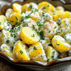 Für meinen klassischen Kartoffelsalat brauche ich frische und einfache Zutaten. Hier sind die Hauptzutaten, die du verwenden solltest: - 900 g Babykartoffeln, halbiert - 240 ml griechischer Joghurt - 120 ml Mayonnaise - 30 g Dijon-Senf - 15 ml Apfelessig - 2,5 g Knoblauchpulver - 2,5 g geräuchertes Paprikapulver - 150 g Sellerie, fein gewürfelt - 75 g rote Zwiebel, fein gewürfelt - 15 g frische Petersilie, gehackt - 15 g frische Schnittlauch, gehackt - Salz und Pfeffer nach Geschmack Diese Zutaten sorgen für einen cremigen und leckeren Salat. Die Babykartoffeln sind klein und zart, perfekt für diesen Salat. Die Gewürze und Kräuter bringen den Geschmack des Salats zum Leben. Hier sind die wichtigsten: - Knoblauchpulver: Gibt einen feinen Geschmack. - Geräuchertes Paprikapulver: Fügt eine rauchige Note hinzu. - Frische Kräuter: Petersilie und Schnittlauch sorgen für Frische. Mit diesen Gewürzen wird dein Kartoffelsalat besonders lecker und einladend. Sie sind einfach zu finden und verbessern den Geschmack sofort. Wenn du einige Zutaten nicht hast oder ändern möchtest, gibt es Alternativen: - Statt griechischem Joghurt kannst du auch saure Sahne verwenden. - Mayonnaise kann mit Avocado ersetzt werden, für einen gesünderen Ansatz. - Anstelle von Dijon-Senf kannst du normalen Senf verwenden. Diese Alternativen können deinem Salat einen neuen Twist geben und ihn noch interessanter machen. Probiere verschiedene Kombinationen, um deinen perfekten Kartoffelsalat zu finden. Für das komplette Rezept, schau dir die Anleitung im [Full Recipe] an. Um den perfekten Kartoffelsalat zu machen, beginne mit den Kartoffeln. Nimm 900 g Babykartoffeln und halbiere sie. Gib die Kartoffeln in einen großen Topf. Bedecke sie mit kaltem Wasser und füge eine Prise Salz hinzu. Bringe das Wasser zum Kochen. Koche die Kartoffeln für etwa 15 bis 20 Minuten. Sie sollten weich sein, aber nicht zerfallen. Wenn sie fertig sind, gieße das Wasser ab und lasse die Kartoffeln abkühlen. Jetzt mache das Dressing. In einer großen Schüssel vermische 240 ml griechischen Joghurt, 120 ml Mayonnaise, 30 g Dijon-Senf, 15 ml Apfelessig, 2,5 g Knoblauchpulver und 2,5 g geräuchertes Paprikapulver. Rühre alles gut um, bis die Mischung glatt und cremig ist. Das Dressing verleiht dem Salat seinen tollen Geschmack. Während die Kartoffeln abkühlen, schneide die anderen Zutaten. Nimm 150 g Sellerie und 75 g rote Zwiebel. Würfle diese klein. Hacke auch 15 g frische Petersilie und 15 g frischen Schnittlauch. Wenn die Kartoffeln abgekühlt sind, gib sie in die Schüssel mit dem Dressing. Füge die gewürfelten Sellerie und Zwiebel sowie die gehackten Kräuter hinzu. Jetzt kommt der wichtigste Schritt: das Abschmecken. Würze den Salat mit Salz und Pfeffer nach deinem Geschmack. Rühre alles vorsichtig um, bis alles gut vermischt ist. Decke die Schüssel ab und stelle den Salat für mindestens 1 Stunde in den Kühlschrank. So können die Aromen gut durchziehen. Das ist das Geheimnis eines köstlichen Kartoffelsalats! Um die perfekte Konsistenz für deinen Kartoffelsalat zu erreichen, achte auf die Kochzeit der Kartoffeln. Koche sie nicht zu lange; sie sollten fest, aber weich sein. Überprüfe sie nach 15 Minuten mit einer Gabel. Wenn sie leicht durchstochen werden können, sind sie bereit. Lass sie nach dem Kochen gut abkühlen. So wird das Dressing nicht warm und die Konsistenz bleibt ideal. Ein cremiges Dressing mit Joghurt und Mayonnaise macht den Salat besonders lecker. Du kannst viele Schritte im Voraus erledigen. Koche die Kartoffeln und lasse sie abkühlen. Bereite das Dressing am Vortag zu und lagere es im Kühlschrank. Das spart Zeit und die Aromen entwickeln sich gut. Du kannst auch das Gemüse schneiden und in einer Schüssel im Kühlschrank aufbewahren. So hast du alles bereit, wenn du den Salat zusammenstellen möchtest. Ein häufiger Fehler ist, die Kartoffeln zu lange zu kochen. Sie werden dann matschig und verlieren ihre Form. Achte darauf, sie nicht zu überwürzen. Schmecke den Salat erst am Ende ab, damit du die Aromen kontrollieren kannst. Ein weiterer Fehler ist, den Salat nicht genug kühlen zu lassen. Lass ihn mindestens eine Stunde im Kühlschrank, damit die Aromen gut durchziehen können. Wenn du diese Tipps beachtest, wird dein Kartoffelsalat einfach und lecker! Für das vollständige Rezept schaue dir die Anleitung im Abschnitt "Vollständiges Rezept" an. {{image_4}} Für eine vegetarische oder vegane Option tauschen Sie die Mayonnaise aus. Verwenden Sie stattdessen pflanzliches Joghurt oder vegane Mayo. Diese Alternativen geben einen ähnlichen Geschmack und eine cremige Textur. Außerdem können Sie einen Spritzer Zitronensaft hinzufügen, um die Frische zu betonen. Um den Kartoffelsalat interessanter zu machen, können Sie weitere Zutaten hinzufügen. Probieren Sie kleine Stücke von gekochten Eiern für mehr Protein. Oliven oder Kapern bringen einen salzigen, herzhaften Kick. Fügen Sie ein paar gewürfelte Gurken für einen knackigen Biss hinzu. Für einen asiatischen Twist können Sie auch einen Spritzer Sojasauce verwenden. In Deutschland gibt es viele regionale Varianten des Kartoffelsalats. In Süddeutschland ist er oft mit Brühe und Essig zubereitet. In Norddeutschland hingegen verwenden viele Mayonnaise. In Österreich findet man oft eine Kombination aus beiden. Jede Region hat ihren eigenen Charme, und es lohnt sich, diese Unterschiede auszuprobieren. Wenn Sie mehr über das klassische Rezept erfahren möchten, schauen Sie sich das Full Recipe an. Um den Kartoffelsalat frisch zu halten, lagere ihn im Kühlschrank. Der Kühlschrank ist die beste Wahl. Stelle sicher, dass der Salat in einem luftdichten Behälter ist. Dies hilft, Luft und Feuchtigkeit fernzuhalten. Vermeide die Lagerung bei Raumtemperatur, da dies das Wachstum von Bakterien fördert. Für eine längere Haltbarkeit solltest du folgende Tipps beachten: - Kühlen: Halte den Salat immer kühl. - Verpacken: Verwende einen festen Behälter. - Verbrauchen: Iss den Salat innerhalb von drei bis fünf Tagen. - Einzelportionen: Teile den Salat in Portionen. So bleibt er länger frisch. Wenn du Reste hast, gibt es viele Möglichkeiten, diese zu nutzen. Du kannst den Salat als Füllung für Sandwiches verwenden. Oder mische ihn mit Eiern für einen leckeren Eiersalat. Du kannst ihn auch zu einem Wrap hinzufügen. Die Möglichkeiten sind bunt und lecker! Kartoffelsalat hält sich gut. Im Kühlschrank bleibt er frisch für etwa drei bis fünf Tage. Achten Sie darauf, ihn gut abzudecken. So bleibt er länger lecker. Nach ein paar Tagen kann er etwas trockener werden. Fügen Sie etwas Dressing hinzu, um ihn frisch zu machen. Ja, das ist eine tolle Idee! Sie können den Kartoffelsalat bis zu einen Tag im Voraus machen. Das gibt den Aromen Zeit, sich zu vermischen. Lagern Sie ihn einfach im Kühlschrank. So sparen Sie Zeit, wenn Gäste kommen oder beim Grillen. Möchten Sie mehr Geschmack? Fügen Sie etwas mehr Dijon-Senf oder frischen Knoblauch hinzu. Auch ein Spritzer Zitrone kann helfen. Für einen scharfen Kick probieren Sie etwas Cayennepfeffer. Frische Kräuter wie Dill oder Estragon sind ebenfalls eine gute Wahl. So wird Ihr Kartoffelsalat einzigartig und lecker! Für das vollständige Rezept, schauen Sie sich das Rezept für den Cremigen Kräuter-Kartoffelsalat an. Kartoffelsalat ist einfach zuzubereiten und sehr beliebt. Wir haben die wichtigsten Zutaten und Schritte durchgenommen. Sie haben gelernt, wie man die perfekte Konsistenz erreicht und häufige Fehler vermeidet. Regionale Variationen bieten zusätzliche Möglichkeiten für Geschmack. Denken Sie daran, den Salat richtig zu lagern, damit er länger frisch bleibt. Nutzen Sie auch Reste kreativ. Mit diesen Tipps und Tricks wird Ihr Kartoffelsalat immer ein Hit sein. Viel Spaß beim Ausprobieren!