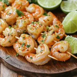 Für Zesty Lime Garnelen-Spieße benötigst du folgende Zutaten: - 450 g große Garnelen, geschält und entdarmt - 3 Esslöffel Olivenöl - Schale und Saft von 2 Limetten - 2 Knoblauchzehen, fein gehackt - 1 Teelöffel Chili-Pulver - 1 Teelöffel Kreuzkümmel - Salz und Pfeffer nach Geschmack - Frischer Koriander, gehackt (zum Garnieren) - 4 Holz- oder Metallschalen Die Garnelen bringen den Hauptgeschmack. Sie sind zart und saftig. Die Limetten verleihen Frische und eine spritzige Note. Olivenöl sorgt für eine schöne Konsistenz und Geschmack. Knoblauch fügt Tiefe hinzu. Chili-Pulver und Kreuzkümmel bringen Wärme und ein wenig Schärfe. Diese Zutaten zusammen machen die Spieße zu einem echten Genuss. Wähle Garnelen, die fest und glänzend sind. Die Schale sollte klar und nicht trüb sein. Frische Garnelen riechen leicht nach Meer, nicht fischig. Wenn du gefrorene Garnelen kaufst, achte darauf, dass sie gut verpackt sind. Lass sie im Kühlschrank auftauen. So bleiben sie frisch. Frische Zutaten machen deine Zesty Lime Garnelen-Spieße noch besser. Beginnen Sie mit der Marinade. Mischen Sie Olivenöl, Limettensaft, Limettenschale, Knoblauch, Chili-Pulver, Kreuzkümmel, Salz und Pfeffer in einer Schüssel. Rühren Sie alles gut um, bis die Mischung gleichmäßig aussieht. Geben Sie die Garnelen in die Schüssel und wenden Sie sie vorsichtig. Sorgen Sie dafür, dass jede Garnele gut bedeckt ist. Lassen Sie sie mindestens 30 Minuten im Kühlschrank marinieren. Dies bringt den frischen Limettengeschmack in die Garnelen. Heizen Sie Ihren Grill auf mittelhohe Hitze vor. Wenn Sie Holzspieße verwenden, weichen Sie diese vorher in Wasser ein. Das verhindert das Anbrennen. Stecken Sie die marinierten Garnelen auf die Spieße. Verwenden Sie etwa 4-5 Garnelen pro Spieß. Achten Sie darauf, etwas Platz zwischen den Garnelen zu lassen. So garen sie gleichmäßig. Legen Sie die Spieße auf den Grill. Grillen Sie die Garnelen etwa 2-3 Minuten auf jeder Seite. Achten Sie darauf, dass die Garnelen rosa und undurchsichtig werden. Wenn sie diese Farbe erreichen, sind sie perfekt. Nehmen Sie die Spieße vom Grill und lassen Sie sie eine Minute ruhen. Vor dem Servieren garnieren Sie die Spieße mit frisch gehacktem Koriander. Diese Schritte machen Ihre Zesty Lime Garnelen-Spieße zu einer echten Grill-Leckerei. Um die besten Aromen zu erzielen, spielt frische Limette eine große Rolle. Der Saft und die Schale bringen Frische. Knoblauch gibt der Marinade Geschmack, während Chili-Pulver und Kreuzkümmel Wärme und Tiefe hinzufügen. Mischen Sie die Marinade gut, damit sich die Aromen verbinden. Lassen Sie die Garnelen mindestens 30 Minuten marinieren. So ziehen die Aromen richtig ein. Ein häufiger Fehler beim Grillen ist die zu hohe Hitze. Garnelen sind zart. Bei zu viel Hitze können sie schnell überkochen. Grillen Sie die Spieße bei mittelhoher Hitze. So bleiben die Garnelen saftig. Wenn Sie Holzspieße verwenden, weichen Sie diese vorher ein. So verhindern Sie ein Anbrennen. Wenden Sie die Spieße vorsichtig, um die Garnelen nicht zu zerbrechen. Die Präsentation ist wichtig. Servieren Sie die Spieße auf einer schönen Platte. Fügen Sie Limettenspalten hinzu. Das sieht frisch und ansprechend aus. Ein Spritzer Olivenöl kann zusätzlich glänzen. Garnieren Sie die Spieße mit frischem Koriander. Das bringt Farbe und Duft. Diese kleinen Details machen das Gericht besonders. Für das vollständige Rezept, schauen Sie sich das [Full Recipe] an. {{image_4}} Wenn Sie Garnelen nicht mögen, probieren Sie Hähnchenbrust. Sie können die Hähnchenbrust in kleine Stücke schneiden. Marinieren Sie die Stücke wie in der Anleitung. Grillen Sie sie bis sie durchgegart sind. Auch Lachs oder Thunfisch funktionieren gut. Schneiden Sie den Fisch in Stücke, die gut auf die Spieße passen. Für eine vegetarische Option verwenden Sie Tofu. Nehmen Sie festen Tofu und schneiden Sie ihn in Würfel. Marinieren Sie den Tofu genau wie die Garnelen. Alternativ können Sie auch Gemüse verwenden. Paprika, Zucchini und Champignons sind tolle Optionen. Diese Gemüse geben einen tollen Geschmack und eine schöne Farbe. Möchten Sie es schärfer? Fügen Sie frische Jalapeños oder Chili hinzu. Schneiden Sie sie in dünne Scheiben und mischen Sie sie in die Marinade. Sie können auch Kräuter wie Basilikum oder Minze hinzufügen. Diese geben eine frische Note. Experimentieren Sie mit verschiedenen Gewürzen, um neue Geschmäcker zu finden. Lagern Sie die Reste in einem luftdichten Behälter. So bleibt der Geschmack frisch. Platzieren Sie die Spieße im Kühlschrank. Achten Sie darauf, sie innerhalb von zwei Tagen zu essen. Die Garnelen bleiben bis zu zwei Tage im Kühlschrank gut. Zum Aufwärmen, nutzen Sie eine Pfanne. Erhitzen Sie sie bei mittlerer Hitze für ein paar Minuten. So bleiben sie zart und saftig. Vermeiden Sie die Mikrowelle, da sie die Garnelen austrocknen kann. Die Marinade ist lecker, aber verwenden Sie sie nicht direkt wieder. Kochen Sie sie zuerst. So töten Sie alle Bakterien ab. Nach dem Kochen können Sie sie als Sauce nutzen. Ein Spritzer über frischem Gemüse macht das Gericht noch köstlicher. Um die Garnelen zarter zu machen, ist Marinieren wichtig. Benutze eine Mischung aus Limettensaft und Olivenöl. Die Säure im Limettensaft hilft, die Textur zu verbessern. Lass die Garnelen mindestens 30 Minuten marinieren. So saugen sie viel Geschmack auf und werden zart. Übermäßiges Kochen macht sie hart. Halte die Grillzeit kurz, etwa 2-3 Minuten pro Seite. So bleiben sie saftig und zart. Ja, du kannst die Spieße im Ofen zubereiten. Heize den Ofen auf 200 Grad Celsius vor. Lege die Spieße auf ein Backblech mit Backpapier. Grille die Garnelen im Ofen für etwa 6-8 Minuten. Wende sie zur Hälfte der Garzeit. So erhältst du ähnliche Ergebnisse wie beim Grillen. Achte darauf, dass die Garnelen rosa sind und sich leicht biegen lassen. Zesty Lime Garnelen-Spieße passen gut zu vielen Beilagen. Probiere gegrilltes Gemüse oder einen frischen Salat. Reis oder Couscous sind auch großartige Optionen. Für ein besonderes Aroma füge frische Avocado oder Mango hinzu. Diese Beilagen ergänzen die Aromen der Garnelen perfekt. Für mehr Ideen schaue dir das Rezept für Zesty Lime Garnelen-Spieße an. In diesem Artikel haben wir die wichtigsten Aspekte für die Zubereitung von Zesty Lime Garnelen-Spießen behandelt. Wir haben über die idealen Zutaten gesprochen, wie man Garnelen mariniert und grillt, sowie Fehler, die man vermeiden sollte. Stellen Sie sicher, dass Sie frische Garnelen wählen. Denken Sie daran, dass die Präsentation wichtig ist. Experimentieren Sie mit verschiedenen Variationen und lagern Sie Reste richtig. Mit diesen Tipps können Sie ein leckeres Gericht zubereiten. Viel Spaß beim Grillen!