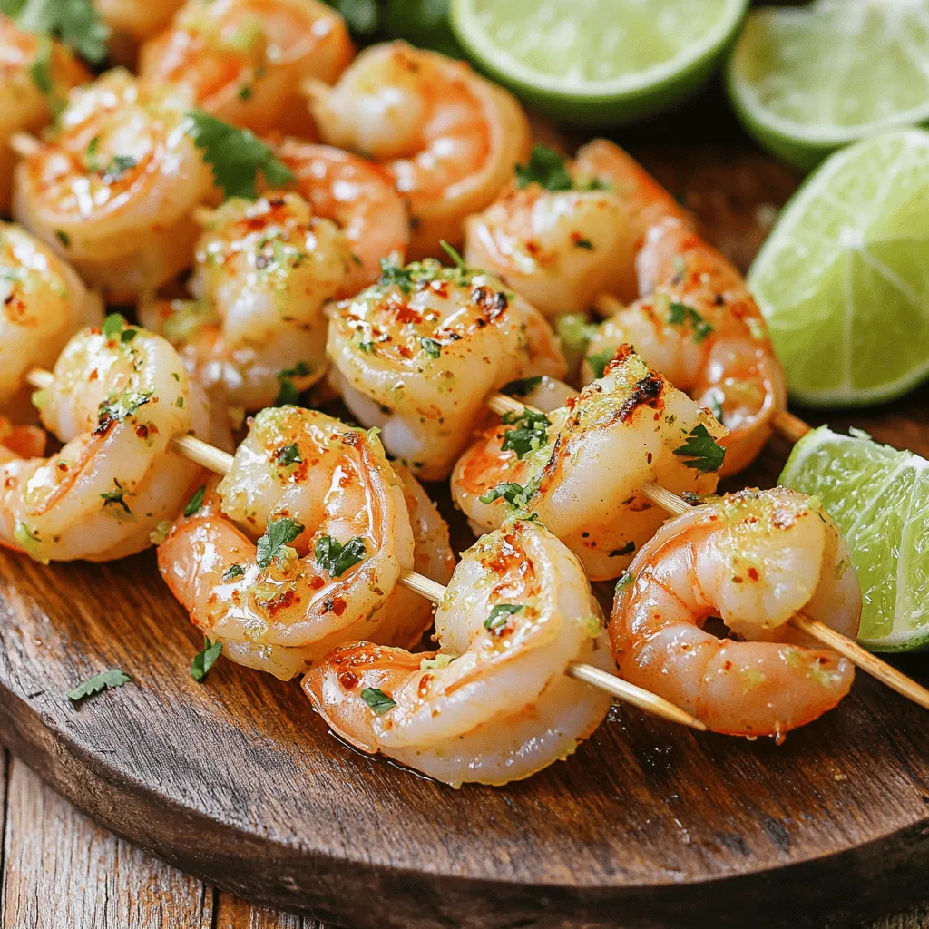 Für Zesty Lime Garnelen-Spieße benötigst du folgende Zutaten: - 450 g große Garnelen, geschält und entdarmt - 3 Esslöffel Olivenöl - Schale und Saft von 2 Limetten - 2 Knoblauchzehen, fein gehackt - 1 Teelöffel Chili-Pulver - 1 Teelöffel Kreuzkümmel - Salz und Pfeffer nach Geschmack - Frischer Koriander, gehackt (zum Garnieren) - 4 Holz- oder Metallschalen Die Garnelen bringen den Hauptgeschmack. Sie sind zart und saftig. Die Limetten verleihen Frische und eine spritzige Note. Olivenöl sorgt für eine schöne Konsistenz und Geschmack. Knoblauch fügt Tiefe hinzu. Chili-Pulver und Kreuzkümmel bringen Wärme und ein wenig Schärfe. Diese Zutaten zusammen machen die Spieße zu einem echten Genuss. Wähle Garnelen, die fest und glänzend sind. Die Schale sollte klar und nicht trüb sein. Frische Garnelen riechen leicht nach Meer, nicht fischig. Wenn du gefrorene Garnelen kaufst, achte darauf, dass sie gut verpackt sind. Lass sie im Kühlschrank auftauen. So bleiben sie frisch. Frische Zutaten machen deine Zesty Lime Garnelen-Spieße noch besser. Beginnen Sie mit der Marinade. Mischen Sie Olivenöl, Limettensaft, Limettenschale, Knoblauch, Chili-Pulver, Kreuzkümmel, Salz und Pfeffer in einer Schüssel. Rühren Sie alles gut um, bis die Mischung gleichmäßig aussieht. Geben Sie die Garnelen in die Schüssel und wenden Sie sie vorsichtig. Sorgen Sie dafür, dass jede Garnele gut bedeckt ist. Lassen Sie sie mindestens 30 Minuten im Kühlschrank marinieren. Dies bringt den frischen Limettengeschmack in die Garnelen. Heizen Sie Ihren Grill auf mittelhohe Hitze vor. Wenn Sie Holzspieße verwenden, weichen Sie diese vorher in Wasser ein. Das verhindert das Anbrennen. Stecken Sie die marinierten Garnelen auf die Spieße. Verwenden Sie etwa 4-5 Garnelen pro Spieß. Achten Sie darauf, etwas Platz zwischen den Garnelen zu lassen. So garen sie gleichmäßig. Legen Sie die Spieße auf den Grill. Grillen Sie die Garnelen etwa 2-3 Minuten auf jeder Seite. Achten Sie darauf, dass die Garnelen rosa und undurchsichtig werden. Wenn sie diese Farbe erreichen, sind sie perfekt. Nehmen Sie die Spieße vom Grill und lassen Sie sie eine Minute ruhen. Vor dem Servieren garnieren Sie die Spieße mit frisch gehacktem Koriander. Diese Schritte machen Ihre Zesty Lime Garnelen-Spieße zu einer echten Grill-Leckerei. Um die besten Aromen zu erzielen, spielt frische Limette eine große Rolle. Der Saft und die Schale bringen Frische. Knoblauch gibt der Marinade Geschmack, während Chili-Pulver und Kreuzkümmel Wärme und Tiefe hinzufügen. Mischen Sie die Marinade gut, damit sich die Aromen verbinden. Lassen Sie die Garnelen mindestens 30 Minuten marinieren. So ziehen die Aromen richtig ein. Ein häufiger Fehler beim Grillen ist die zu hohe Hitze. Garnelen sind zart. Bei zu viel Hitze können sie schnell überkochen. Grillen Sie die Spieße bei mittelhoher Hitze. So bleiben die Garnelen saftig. Wenn Sie Holzspieße verwenden, weichen Sie diese vorher ein. So verhindern Sie ein Anbrennen. Wenden Sie die Spieße vorsichtig, um die Garnelen nicht zu zerbrechen. Die Präsentation ist wichtig. Servieren Sie die Spieße auf einer schönen Platte. Fügen Sie Limettenspalten hinzu. Das sieht frisch und ansprechend aus. Ein Spritzer Olivenöl kann zusätzlich glänzen. Garnieren Sie die Spieße mit frischem Koriander. Das bringt Farbe und Duft. Diese kleinen Details machen das Gericht besonders. Für das vollständige Rezept, schauen Sie sich das [Full Recipe] an. {{image_4}} Wenn Sie Garnelen nicht mögen, probieren Sie Hähnchenbrust. Sie können die Hähnchenbrust in kleine Stücke schneiden. Marinieren Sie die Stücke wie in der Anleitung. Grillen Sie sie bis sie durchgegart sind. Auch Lachs oder Thunfisch funktionieren gut. Schneiden Sie den Fisch in Stücke, die gut auf die Spieße passen. Für eine vegetarische Option verwenden Sie Tofu. Nehmen Sie festen Tofu und schneiden Sie ihn in Würfel. Marinieren Sie den Tofu genau wie die Garnelen. Alternativ können Sie auch Gemüse verwenden. Paprika, Zucchini und Champignons sind tolle Optionen. Diese Gemüse geben einen tollen Geschmack und eine schöne Farbe. Möchten Sie es schärfer? Fügen Sie frische Jalapeños oder Chili hinzu. Schneiden Sie sie in dünne Scheiben und mischen Sie sie in die Marinade. Sie können auch Kräuter wie Basilikum oder Minze hinzufügen. Diese geben eine frische Note. Experimentieren Sie mit verschiedenen Gewürzen, um neue Geschmäcker zu finden. Lagern Sie die Reste in einem luftdichten Behälter. So bleibt der Geschmack frisch. Platzieren Sie die Spieße im Kühlschrank. Achten Sie darauf, sie innerhalb von zwei Tagen zu essen. Die Garnelen bleiben bis zu zwei Tage im Kühlschrank gut. Zum Aufwärmen, nutzen Sie eine Pfanne. Erhitzen Sie sie bei mittlerer Hitze für ein paar Minuten. So bleiben sie zart und saftig. Vermeiden Sie die Mikrowelle, da sie die Garnelen austrocknen kann. Die Marinade ist lecker, aber verwenden Sie sie nicht direkt wieder. Kochen Sie sie zuerst. So töten Sie alle Bakterien ab. Nach dem Kochen können Sie sie als Sauce nutzen. Ein Spritzer über frischem Gemüse macht das Gericht noch köstlicher. Um die Garnelen zarter zu machen, ist Marinieren wichtig. Benutze eine Mischung aus Limettensaft und Olivenöl. Die Säure im Limettensaft hilft, die Textur zu verbessern. Lass die Garnelen mindestens 30 Minuten marinieren. So saugen sie viel Geschmack auf und werden zart. Übermäßiges Kochen macht sie hart. Halte die Grillzeit kurz, etwa 2-3 Minuten pro Seite. So bleiben sie saftig und zart. Ja, du kannst die Spieße im Ofen zubereiten. Heize den Ofen auf 200 Grad Celsius vor. Lege die Spieße auf ein Backblech mit Backpapier. Grille die Garnelen im Ofen für etwa 6-8 Minuten. Wende sie zur Hälfte der Garzeit. So erhältst du ähnliche Ergebnisse wie beim Grillen. Achte darauf, dass die Garnelen rosa sind und sich leicht biegen lassen. Zesty Lime Garnelen-Spieße passen gut zu vielen Beilagen. Probiere gegrilltes Gemüse oder einen frischen Salat. Reis oder Couscous sind auch großartige Optionen. Für ein besonderes Aroma füge frische Avocado oder Mango hinzu. Diese Beilagen ergänzen die Aromen der Garnelen perfekt. Für mehr Ideen schaue dir das Rezept für Zesty Lime Garnelen-Spieße an. In diesem Artikel haben wir die wichtigsten Aspekte für die Zubereitung von Zesty Lime Garnelen-Spießen behandelt. Wir haben über die idealen Zutaten gesprochen, wie man Garnelen mariniert und grillt, sowie Fehler, die man vermeiden sollte. Stellen Sie sicher, dass Sie frische Garnelen wählen. Denken Sie daran, dass die Präsentation wichtig ist. Experimentieren Sie mit verschiedenen Variationen und lagern Sie Reste richtig. Mit diesen Tipps können Sie ein leckeres Gericht zubereiten. Viel Spaß beim Grillen!