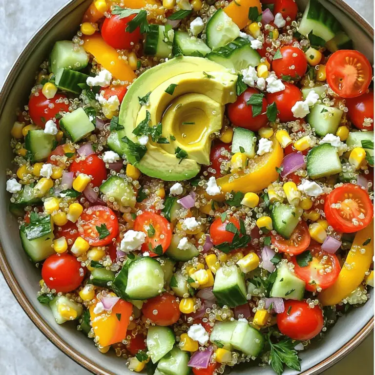 Die Basis für meinen Garten-Quinoa-Salat ist einfach und frisch. Hier sind die Hauptzutaten: - 1 Tasse Quinoa, gründlich gewaschen - 2 Tassen Gemüsebrühe oder Wasser - 1 Tasse Kirschtomaten, halbiert - 1 Gurke, gewürfelt - 1 Paprika (jede Farbe), gewürfelt - 1 Tasse Mais (frisch oder gefroren) - 1/2 rote Zwiebel, fein gehackt - 1 Avocado, gewürfelt - 1/4 Tasse frische Petersilie, gehackt - 1/4 Tasse Feta-Käse, zerbröselt (optional) Diese Zutaten bringen Farbe und Geschmack in den Salat. Quinoa ist super gesund und macht satt. Ich liebe die Mischung aus frischem Gemüse. Um dem Salat noch mehr Geschmack zu verleihen, füge ich gerne folgende Zutaten hinzu: - Saft von 1 Zitrone - 2 Esslöffel Olivenöl - Salz und Pfeffer nach Geschmack Der Zitronensaft gibt Frische. Olivenöl sorgt für einen reichen, vollmundigen Geschmack. Salz und Pfeffer sind wichtig, um alles abzurunden. Dieser Salat ist nicht nur lecker, sondern auch sehr gesund. Quinoa liefert viel Protein und Ballaststoffe. Das Gemüse bietet Vitamine und Mineralien. Zum Beispiel: - Kirschtomaten sind reich an Antioxidantien. - Gurken bestehen hauptsächlich aus Wasser und helfen beim Hydrieren. - Avocado liefert gesunde Fette. Die Kombination dieser Zutaten macht den Salat leicht, nahrhaft und perfekt für jeden Tag. Wenn du mehr über die Nährstoffe erfahren möchtest, schau dir die [Full Recipe] an. Um Quinoa perfekt zu kochen, beginne mit einer Tasse gewaschener Quinoa. Gib die Quinoa in einen mittelgroßen Topf. Füge zwei Tassen Gemüsebrühe oder Wasser hinzu. Bring die Mischung zum Kochen. Reduziere dann die Hitze und decke den Topf ab. Lass die Quinoa für 15 bis 20 Minuten köcheln. Sie ist fertig, wenn die Körner aufgeplustert sind und die Flüssigkeit aufgesogen wurde. Nimm den Topf vom Herd und lass die Quinoa abkühlen. Während die Quinoa kocht, bereite das Gemüse vor. Nimm eine Tasse Kirschtomaten und halbiere sie. Würfle eine Gurke und eine Paprika in deiner Lieblingsfarbe. Hacke eine halbe rote Zwiebel fein. Wenn du frischen oder gefrorenen Mais hast, nimm eine Tasse. Schließlich würfle eine Avocado. Das Gemüse bringt frische und Textur in den Salat. In einer großen Schüssel vermenge die abgekühlte Quinoa mit dem vorbereiteten Gemüse und dem Mais. Jetzt kommt das Dressing. In einer kleinen Schüssel, mische den Saft von einer Zitrone, zwei Esslöffel Olivenöl, Salz und Pfeffer. Gieße das Dressing über den Quinoa-Salat und vermenge alles vorsichtig. Kurz vor dem Servieren, füge die gewürfelte Avocado, die gehackte Petersilie und den Feta-Käse hinzu, wenn du ihn verwendest. So bleibt alles schön und frisch. Du kannst das Rezept für mehr Details auch im Full Recipe nachlesen. Ein häufiger Fehler ist, die Quinoa nicht gut zu waschen. Du musst sie gründlich abspülen, um Bitterstoffe zu entfernen. Verwende kaltes Wasser und ein feines Sieb. Ein weiterer Fehler ist, die Quinoa zu lange zu kochen. Halte die Zeit auf etwa 15 bis 20 Minuten. Die Quinoa sollte leicht aufplustern und die Flüssigkeit aufgesogen sein. Überprüfe sie vor dem Abnehmen vom Herd. Um den Salat frisch zu halten, achte darauf, das Gemüse erst kurz vor dem Servieren hinzuzufügen. Lagere den fertigen Salat in einem luftdichten Behälter im Kühlschrank. Du kannst auch das Dressing separat aufbewahren. Mische es erst, wenn du bereit bist, den Salat zu genießen. Auf diese Weise bleibt alles knackig und lecker. Das Dressing ist der Schlüssel zu einem tollen Geschmack. Du kannst das Grundrezept leicht anpassen. Füge zum Beispiel frischen Knoblauch oder Senf hinzu, um mehr Tiefe zu geben. Für eine süßere Note kannst du Honig oder Ahornsirup hinzufügen. Experimentiere mit Kräutern wie Basilikum oder Koriander für einen frischen Kick. Folge den Zutaten im Full Recipe, um die perfekte Balance zu finden. {{image_4}} Der Garten-Quinoa-Salat ist von Natur aus vielseitig. Du kannst ihn leicht vegetarisch oder vegan machen. Lass einfach den Feta-Käse weg, um ihn vegan zu halten. Stattdessen kannst du Tofu oder Nüsse hinzufügen. Diese geben einen tollen Geschmack und mehr Textur. Für eine cremige Note kannst du auch ein paar Esslöffel Hummus unterrühren. So bleibt der Salat lecker und gesund! Quinoa selbst ist schon eine gute Proteinquelle. Wenn du mehr Protein willst, füge gekochte Kichererbsen oder schwarze Bohnen hinzu. Diese Hülsenfrüchte sind nahrhaft und machen den Salat sättigender. Du kannst auch gegrilltes Hähnchen oder Garnelen hinzufügen. Das gibt einen tollen Geschmack und erhöht den Nährwert. Experimentiere mit deinen Lieblingsproteinquellen, um den Salat nach deinem Geschmack zu gestalten. Die Auswahl des Gemüses macht deinen Salat bunt und frisch. Nutze saisonales Gemüse für den besten Geschmack. Im Frühling sind Spargel und Radieschen perfekt. Im Sommer sind Zucchini und Paprika toll. Im Herbst passen Kürbis und Rüben gut. Im Winter kannst du Wurzelgemüse wie Karotten oder rote Beete verwenden. So bleibt der Salat das ganze Jahr über spannend und lecker. Wenn du die saisonalen Optionen nutzt, wirst du immer neue Geschmäcker entdecken. Für das vollständige Rezept schaue dir den Garten-Quinoa-Salat an. Um den Garten-Quinoa-Salat frisch zu halten, lagere ihn in einem luftdichten Behälter. Stelle sicher, dass der Salat vollständig abgekühlt ist, bevor du ihn verschließt. So vermeidest du Kondenswasser, das den Salat schnell verderben kann. Du kannst auch getrennte Behälter für das Dressing und den Salat verwenden. So bleibt alles knackig und frisch. Wenn du den Salat richtig lagerst, hält er sich im Kühlschrank etwa 3 bis 4 Tage. Achte darauf, den Salat vor dem Servieren gut durchzuschütteln. Überprüfe ihn immer auf Anzeichen von Verderb, wie Veränderungen im Geruch oder Aussehen. Wenn du den Salat länger aufbewahren möchtest, kannst du die Zutaten einzeln lagern und erst kurz vor dem Essen mischen. Hast du Reste von deinem Garten-Quinoa-Salat? Nutze sie für neue Gerichte! Du kannst die Reste in eine Wraps füllen oder als Füllung für gefüllte Paprika verwenden. Mische den Salat mit Eiern für ein schnelles Omelett oder füge ihn zu einer warmen Suppe hinzu. So genießt du die Aromen auf neue Weise! Die beste Quinoa für deinen Salat ist die weiße Quinoa. Sie hat einen milden Geschmack und eine leichte, fluffige Textur. Du kannst auch rote oder schwarze Quinoa nutzen. Diese Sorten haben einen nussigen Geschmack und eine festere Konsistenz. Es ist wichtig, die Quinoa vor dem Kochen gut zu waschen. So entfernst du die Bitterstoffe, die auf der Schale sind. Das macht deinen Salat viel schmackhafter. Ja, du kannst viele verschiedene Gemüsesorten verwenden. Gurken, Paprika und Tomaten sind großartig, aber auch Zucchini und Karotten passen gut. Du kannst sogar Blattgemüse wie Spinat oder Rucola hinzufügen. Sei kreativ! Das Ziel ist, frische und knackige Zutaten zu nutzen, die dir schmecken. Probiere verschiedene Kombinationen aus, um deinen perfekten Salat zu finden. Du kannst den Salat im Voraus zubereiten, was sehr praktisch ist. Koche die Quinoa und bereite das Gemüse vor. Mische alles, aber füge das Dressing erst kurz vor dem Servieren hinzu. So bleibt der Salat frisch und knackig. Du kannst den Salat in einem luftdichten Behälter im Kühlschrank aufbewahren. Er bleibt so für bis zu drei Tage frisch. Wenn du ihn später isst, kannst du das Dressing und die Avocado hinzufügen. Für die vollständige Rezeptanleitung schau dir das Full Recipe an. Dieser Blogbeitrag bietet eine umfassende Anleitung für einen Garten-Quinoa-Salat. Wir haben die Hauptzutaten, Zubereitungsschritte, Tipps und Variationen behandelt. Du lernst, wie du Quinoa perfekt kochst, Gemüse schneidest und deinen Salat anpasst. Achte darauf, häufige Fehler zu vermeiden und deinen Salat frisch zu halten. Du hast viele Möglichkeiten, deinen Salat zu variieren, um ihn noch leckerer zu machen. Mit diesen einfachen Schritten kannst du jeden Tag gesunde Mahlzeiten genießen. Setze dein Wissen in die Praxis um und kreiere köstliche Salate!