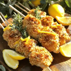 Für dieses Rezept benötigst du: - 450g Hähnchenoberkeulen, ohne Knochen und Haut, in 2,5 cm große Stücke geschnitten - 2 Esslöffel Olivenöl - Schale und Saft von 1 großer Zitrone - 3 Knoblauchzehen, fein gehackt - 1 Esslöffel frischer Rosmarin, gehackt - 1 Esslöffel frischer Thymian, gehackt - 1 Teelöffel Paprika - Salz und Pfeffer nach Geschmack - 1 Tasse Semmelbrösel (vorzugsweise Panko für extra Knusprigkeit) - Holz- oder Metallspieße (bei Holzspießen: vor der Benutzung 30 Minuten in Wasser einweichen) Die Marinade ist der Schlüssel zu vollem Geschmack. Verwende frische Kräuter und Zitrone. Diese geben dem Hähnchen eine tolle Frische. Du kannst die Mengen anpassen, um deinen Geschmack zu treffen. Für dieses Rezept brauchst du: - Eine große Schüssel für die Marinade - Einen Schneebesen, um alles gut zu vermischen - Grill oder Ofen zum Garen - Spieße, um das Hähnchen zu halten - Einen flachen Teller für die Semmelbrösel So, nun bist du bereit, mit der Zubereitung zu starten. Das Rezept ist einfach, und die Zutaten sind leicht zu finden. Du wirst das Ergebnis lieben! Wenn du mehr über die Zubereitung erfahren möchtest, schau dir das [Full Recipe] an. Um die Marinade zu machen, nehmen Sie eine große Schüssel. Geben Sie das Olivenöl, die Zitronenschale und den Zitronensaft hinein. Fügen Sie dann den fein gehackten Knoblauch, den Rosmarin und den Thymian hinzu. Streuen Sie die Paprika, das Salz und den Pfeffer dazu. Rühren Sie alles gut um, bis es gut vermischt ist. Diese Mischung sorgt für einen tollen Geschmack. Jetzt ist es Zeit, das Hähnchen zu marinieren. Schneiden Sie die Hähnchenoberkeulen in Stücke. Geben Sie die Hähnchenstücke in die Schüssel mit der Marinade. Rühren Sie um, bis alle Stücke gut bedeckt sind. Decken Sie die Schüssel ab und stellen Sie sie in den Kühlschrank. Lassen Sie das Hähnchen mindestens 30 Minuten marinieren. Je länger, desto besser wird der Geschmack. Heizen Sie den Grill oder den Ofen auf 200°C vor. Wenn Sie den Grill verwenden, ölen Sie die Roste. Nehmen Sie die Hähnchenstücke aus dem Kühlschrank und stecken Sie sie auf die Spieße. Lassen Sie etwas Platz zwischen den Stücken. Wälzen Sie die Spieße in Semmelbröseln, damit sie knusprig werden. Legen Sie die Spieße auf den Grill oder ein Backblech. Grillen oder backen Sie sie für 15-20 Minuten. Wenden Sie die Spieße gelegentlich, bis sie goldbraun sind. Die Innentemperatur sollte 74°C erreichen. Für das volle Rezept schauen Sie bitte in den entsprechenden Abschnitt. Um die beste Knusprigkeit zu bekommen, nutzen Sie Panko-Semmelbrösel. Panko ist leichter und luftiger. Dies hilft, dass die Hähnchenspieße beim Frittieren oder Grillen knusprig werden. Achten Sie darauf, die Spieße gut in die Semmelbrösel zu drücken. Dies sorgt für eine schöne, knusprige Schicht. Grillen ist eine tolle Methode für diese Spieße. Heizen Sie den Grill gut vor. Ölen Sie die Roste, damit das Hähnchen nicht kleben bleibt. Wenn Sie im Ofen backen, verwenden Sie ein Backblech mit Backpapier. So bleibt alles schön sauber. Stellen Sie sicher, dass Sie die Spieße regelmäßig wenden. So garen sie gleichmäßig und werden goldbraun. Die Marinierzeit ist wichtig. Lassen Sie das Hähnchen mindestens 30 Minuten marinieren. Eine Stunde ist noch besser. So zieht die Marinade gut ein und macht das Fleisch zart. Der Zitronensaft sorgt für Frische und Geschmack. Frische Kräuter geben mehr Aroma. Probieren Sie, das Hähnchen über Nacht zu marinieren, wenn es die Zeit erlaubt. So wird der Geschmack noch intensiver. Für das vollständige Rezept, schauen Sie sich die [Full Recipe] an. {{image_4}} Wenn du keine Hähnchenoberkeulen magst, versuche diese Variationen: - Hähnchenbrust: Zarter und magerer. - Rindfleisch: Für eine herzhaftere Option. - Lamm: Gibt einen kräftigen Geschmack. - Gemüse: Zucchini, Paprika oder Champignons sind toll. Schneide sie in gleichmäßige Stücke. So garen sie gut und gleichmäßig. Die Marinade ist anpassbar. Hier sind einige Ideen: - Basilikum und Oregano: Für einen italienischen Touch. - Chili-Pulver: Macht die Spieße scharf. - Kreuzkümmel: Fügt eine erdige Note hinzu. - Koriander: Gibt einen frischen Geschmack. Experimentiere mit deinen Lieblingskräutern und Gewürzen. Du kannst das Rezept leicht anpassen: - Glutenfrei: Verwende glutenfreie Semmelbrösel. - Paleo: Lass die Semmelbrösel weg und nutze Mandeln. - Vegan: Tausche das Hähnchen gegen Tofu oder Tempeh aus. Diese Anpassungen machen das Rezept für alle geeignet. Du kannst das Gericht nach deinem Geschmack gestalten. Für das vollständige Rezept, schau dir bitte die Anleitung an. Um übrig gebliebene Spieße gut zu lagern, lassen Sie sie erst abkühlen. Legen Sie die Spieße dann in einen luftdichten Behälter. Sie können die Spieße bis zu drei Tage im Kühlschrank aufbewahren. Achten Sie darauf, dass die Spieße nicht von anderen Lebensmitteln in Kontakt kommen. So bleibt ihr Geschmack frisch. Wenn Sie die marinierte Hähnchenmischung aufbewahren möchten, können Sie sie einfrieren. Geben Sie die marinierten Hähnchenstücke in einen Gefrierbeutel. Drücken Sie die Luft heraus und verschließen Sie den Beutel gut. Im Gefrierfach bleibt die Marinade bis zu drei Monate haltbar. Zum Auftauen legen Sie den Beutel in den Kühlschrank, bis das Hähnchen weich ist. Um die Spieße wieder aufzuwärmen, nutzen Sie den Grill oder den Ofen. Heizen Sie den Ofen auf 180°C vor und legen Sie die Spieße auf ein Blech. Erwärmen Sie sie für etwa 10 Minuten. Achten Sie darauf, dass das Hähnchen heiß ist. Für eine schöne Präsentation, richten Sie die Spieße auf einer Platte an. Fügen Sie Zitronenspalten und frische Kräuter hinzu. So sehen sie frisch und einladend aus. Genießen Sie die Spieße mit einem Dip oder einem Salat. Für das vollständige Rezept schauen Sie in die [Full Recipe]. Das Hähnchen sollte mindestens 30 Minuten mariniert werden. Für noch besseren Geschmack empfehle ich, es eine Stunde lang im Kühlschrank zu lassen. So zieht die Marinade tief ein. Wenn du mehr Zeit hast, lass es bis zu vier Stunden marinieren. Das macht das Hähnchen zarter und aromatischer. Zu Crispy Lemon Herb Chicken Skewers passen viele leckere Beilagen. Hier sind einige Vorschläge: - Ein frischer gemischter Salat - Gebratene oder gegrillte Gemüse - Reis oder Quinoa - Tzatziki als Dip - Knoblauchbrot Diese Optionen ergänzen den Geschmack der Spieße und machen die Mahlzeit bunt und gesund. Ja, dieses Rezept kann glutenfrei sein. Verwende glutenfreie Semmelbrösel, um die Spieße knusprig zu machen. Achte darauf, dass auch das Olivenöl und die Gewürze glutenfrei sind. So kannst du das Gericht ohne Sorgen genießen. Für das vollständige Rezept und weitere Tipps schaue dir die [Full Recipe] an. In diesem Blogbeitrag haben wir die Hauptzutaten und die Zubereitung der Crispy Lemon Herb Chicken Skewers besprochen. Dazu gehörten wichtige Tipps für die perfekte Knusprigkeit und leckere Variationen. Ich hoffe, diese Schritte helfen dir, köstliche Spieße zuzubereiten. Mit der richtigen Marinade und Technik kannst du beeindruckende Gerichte kreieren. Denke daran, mit verschiedenen Zutaten zu experimentieren und die Reste gut zu lagern. So bleibt der Genuss lange erhalten!