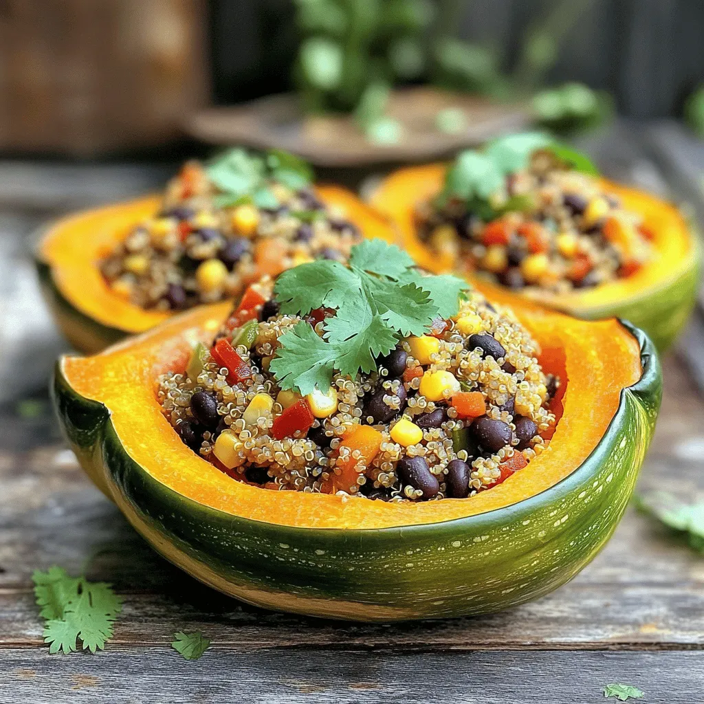 Für dieses Rezept benötigst du einfache und frische Zutaten. Diese Zutaten sind die Basis für die gefüllten Eichelkürbisse: - 2 Eichelkürbisse, halbiert und entkernt - 1 Tasse Quinoa, gewaschen - 2 Tassen Gemüsebrühe - 1 Dose (15 oz) schwarze Bohnen, gewaschen und abgetropft - 1 Tasse Mais (frisch oder gefroren) - 1 rote Paprika, fein gehackt - 1 kleine rote Zwiebel, gewürfelt - 2 Zehen Knoblauch, gehackt - 1 Teelöffel Kreuzkümmel - 1 Teelöffel geräucherte Paprika - 1/2 Teelöffel Chilipulver - Salz und Pfeffer nach Geschmack - 1 Esslöffel Olivenöl Die Quinoa-Füllung macht das Gericht besonders gesund und schmackhaft. Die Kombination aus Bohnen, Gemüse und Gewürzen gibt der Füllung einen tollen Geschmack. Hier sind die zusätzlichen Zutaten, die du brauchst: - 1 Tasse Quinoa - 2 Tassen Gemüsebrühe - 1 Dose schwarze Bohnen - 1 Tasse Mais - 1 rote Paprika - 1 kleine rote Zwiebel - 2 Zehen Knoblauch - Gewürze: Kreuzkümmel, geräucherte Paprika, Chilipulver Das Garnieren bringt Farbe und Frische auf den Teller. Hier sind einige Ideen zum Garnieren: - 1/4 Tasse frischer Koriander, gehackt - Limettenscheiben für einen zusätzlichen Farbakzent Mit diesen Zutaten bereitest du eine köstliche und gesunde Mahlzeit zu. Für das vollständige Rezept, schau dir die Anleitung an: [Full Recipe]. Heize zuerst deinen Ofen auf 200°C vor. Das sorgt dafür, dass die Eichelkürbisse gleichmäßig garen. Halbiere die Eichelkürbisse und entferne die Kerne. Beträufle die Innenseiten mit Olivenöl. Würze sie mit Salz und Pfeffer, um den Geschmack zu verbessern. Legen die Kürbishälften mit der Schnittfläche nach unten auf ein Backblech. Röste sie für etwa 30 bis 35 Minuten. Die Kürbisse sind fertig, wenn sie weich sind. Achte darauf, sie nicht zu lange zu rösten, damit sie nicht austrocknen. Während die Kürbisse im Ofen sind, kannst du die Quinoa kochen. Gib die Quinoa und die Gemüsebrühe in einen Topf. Bringe die Mischung zum Kochen, dann reduziere die Hitze. Decke den Topf ab und lasse die Quinoa etwa 15 Minuten köcheln, bis sie fluffig ist. In einer Pfanne erhitze etwas Olivenöl bei mittlerer Hitze. Füge die gewürfelte Zwiebel hinzu und brate sie, bis sie glasig ist. Das dauert etwa 4 bis 5 Minuten. Nun kommen der gehackte Knoblauch, die Paprika und die Gewürze dazu. Brate alles für weitere 2 bis 3 Minuten. In einer großen Schüssel mische die gekochte Quinoa, das sautierte Gemüse, die schwarzen Bohnen und den Mais. Schmecke die Mischung mit Salz und Pfeffer ab. Jetzt sind die Kürbisse bereit zum Füllen. Nimm sie vorsichtig aus dem Ofen, drehe sie um und fülle sie mit der Quinoa-Mischung. Drücke die Füllung leicht zusammen. Stelle die gefüllten Kürbisse wieder in den Ofen und backe sie für 10 bis 15 Minuten. Das gibt ihnen einen tollen Geschmack. Lass sie nach dem Backen kurz abkühlen und garniere sie mit frischem Koriander. So hast du eine köstliche und gesunde Mahlzeit, die einfach zuzubereiten ist. Für das vollständige Rezept siehe [Full Recipe]. Um die beste Füllung für deine veganen gefüllten Eichelkürbisse zu machen, achte auf frische Zutaten. Quinoa ist großartig, weil sie viel Protein hat. Du kannst auch andere Körner wie Farro oder Reis verwenden. Stelle sicher, dass du die Bohnen gut abspülst, um den Geschmack zu verbessern. Füge auch viele Gewürze hinzu, wie Kreuzkümmel und geräucherte Paprika, um den Geschmack zu intensivieren. Ein häufiger Fehler ist, die Eichelkürbisse nicht genug zu rösten. Sie sollten zart sein, damit du die Füllung gut genießen kannst. Achte darauf, die Quinoa nicht zu überkochen. Sie sollte fluffig und nicht matschig sein. Verwende auch genug Salz und Pfeffer in der Füllung. So schmeckt alles besser und die Aromen kommen gut zur Geltung. Die Präsentation ist wichtig, um das Gericht besonders zu machen. Platziere die gefüllten Eichelkürbisse auf einem großen Teller. Garniere sie mit frischem Koriander und vielleicht ein paar Limettenscheiben. Das macht das Gericht nicht nur schön, sondern bringt auch frische Aromen. Für mehr Farbtupfer kannst du auch etwas Paprika darüber streuen. Denke daran, dass das Auge mitisst! Wenn du mehr über die Zubereitung erfahren möchtest, schau dir das [Full Recipe] an. {{image_4}} Für diese vegane gefüllte Eichelkürbis-Rezept können Sie viele Alternativen nutzen. Wenn Sie keinen Quinoa mögen, probieren Sie Reis oder Hirse. Sie können auch Linsen verwenden, um einen anderen Geschmack zu bekommen. Anstelle von schwarzen Bohnen passen auch Kidneybohnen oder Kichererbsen gut. Für eine cremigere Füllung verwenden Sie Avocado oder Cashew-Creme. Das Rezept ist von Natur aus glutenfrei. Quinoa ist eine tolle Wahl. Achten Sie darauf, dass alle Zutaten, die Sie verwenden, glutenfrei sind. Das schließt die Brühe und die Gewürze ein. So bleibt Ihr Gericht ganz ohne Gluten. Sie können die Füllung nach Ihrem Geschmack ändern. Fügen Sie gebratene Pilze oder Zucchini hinzu. Für mehr Frische verwenden Sie Spinat oder Mangold. Gewürze können auch variieren. Fügen Sie italienische Kräuter für einen anderen Geschmack hinzu. Experimentieren Sie mit verschiedenen Gemüsesorten. So wird jede Füllung einzigartig. Probieren Sie auch Nüsse oder Samen für einen knusprigen Biss. Um die gefüllten Eichelkürbisse frisch zu halten, lassen Sie sie zuerst abkühlen. Lagern Sie sie in einem luftdichten Behälter. Es ist wichtig, sie nicht zu lange bei Raumtemperatur stehen zu lassen, um die Frische zu bewahren. Legen Sie die gefüllten Kürbisse immer in den Kühlschrank, wenn Sie sie nicht essen. Im Kühlschrank bleiben die gefüllten Eichelkürbisse bis zu vier Tage frisch. Achten Sie darauf, sie gut zu verpacken, um Gerüche zu vermeiden. Wenn sie nach ein paar Tagen einen seltsamen Geruch haben, sollten Sie sie nicht mehr essen. Überprüfen Sie immer vor dem Essen die Qualität. Wenn Sie die gefüllten Eichelkürbisse länger aufbewahren möchten, können Sie sie einfrieren. Wickeln Sie sie gut in Frischhaltefolie und legen Sie sie in einen Gefrierbeutel. So bleiben sie bis zu drei Monate frisch. Zum Auftauen legen Sie die gefrorenen Kürbisse einfach in den Kühlschrank über Nacht. Sie können sie dann aufwärmen, bis sie heiß sind, bevor Sie sie servieren. Um die gefüllten Eichelkürbisse schmackhaft zu machen, verwende frische Kräuter. Koriander und Petersilie bringen tollen Geschmack. Auch unterschiedliche Gewürze helfen. Kreuzkümmel und geräucherte Paprika geben Tiefe. Du kannst zudem Nüsse oder Samen hinzufügen. Diese bringen Crunch und Nährstoffe. Ein Spritzer Limettensaft rundet das Gericht ab. Achte darauf, die Füllung gut zu würzen. So wird jeder Bissen lecker. Ja, du kannst die Eichelkürbisse im Voraus zubereiten. Röste sie am Vortag und lasse sie abkühlen. Die Füllung kannst du ebenfalls einen Tag vorher zubereiten. Bewahre alles im Kühlschrank auf. Zum Servieren, einfach die gefüllten Kürbisse aufwärmen. Das macht das Kochen am Tag des Servierens leichter. So bleibt mehr Zeit für Gäste. Ja, gefüllte Eichelkürbisse sind sehr gesund. Sie sind reich an Ballaststoffen und Nährstoffen. Eichelkürbis hat wenig Kalorien und viele Vitamine. Quinoa ist eine großartige Proteinquelle. Die schwarzen Bohnen bringen zusätzliche Proteine und Eisen. Das Gericht ist vegan und nährstoffreich. Es unterstützt eine ausgewogene Ernährung. Probier die gefüllten Eichelkürbisse für eine gesunde Mahlzeit. Gefüllte Eichelkürbisse sind eine leckere und gesunde Wahl. Wir haben die besten Zutaten, eine einfache Anleitung und nützliche Tipps behandelt. Experimentiere mit verschiedenen Füllungen und achte auf die Präsentation. Beachte auch die Aufbewahrung, um die Qualität zu erhalten. Mit diesen Ideen zauberst du köstliche Kürbisgerichte, die beeindrucken. Probiere diese Rezepte aus und genieße die Vielfalt!
