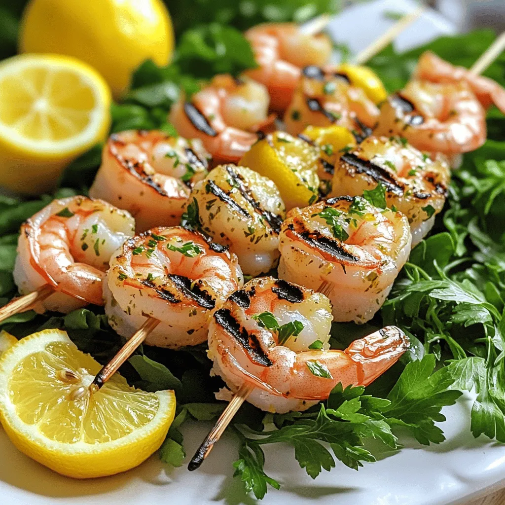 Für dieses Rezept brauche ich frische und große Garnelen. Ich benutze: - 450 g große Garnelen, geschält und entdarmt - 3 Esslöffel Olivenöl - Abrieb und Saft von 2 Zitronen - 3 Knoblauchzehen, fein gehackt - 2 Esslöffel frischer Petersilie, gehackt - 1 Esslöffel frischer Dill, gehackt - 1 Teelöffel Salz - ½ Teelöffel schwarzer Pfeffer - Holzspieße (wenn ich Holzspieße benutze, weiche ich sie 30 Minuten in Wasser ein) Diese Zutaten ergeben eine leckere Marinade für die Garnelen. Sie helfen, den Geschmack zu intensivieren. Ich verwende frische Kräuter, um den Garnelen einen tollen Geschmack zu geben. Petersilie bringt Frische und Dill gibt eine leichte, angenehme Note. Der Knoblauch sorgt für einen herzhaften Geschmack. Die Zitronen sind wichtig für die Säure. Sie machen die Garnelen lebendig und frisch. Salz und Pfeffer bringen alles zusammen, ohne den anderen Geschmäcker die Show zu stehlen. Wenn ich Garnelen kaufe, achte ich auf einige Dinge: - Frische: Die Garnelen sollten frisch riechen. Ein fischiger Geruch ist ein Zeichen für schlechte Qualität. - Größe: Große Garnelen sind besser für das Grillen. Sie bleiben saftig und zart. - Herkunft: Ich bevorzuge nachhaltige Quellen. Bio-Garnelen sind oft die beste Wahl. Mit diesen Tipps stelle ich sicher, dass ich die besten Garnelen für mein Gericht wähle. Wenn du mehr über das Rezept erfahren möchtest, schau dir die [Full Recipe] an. Um die Marinade für die Zitronen-Kräuter gegrillten Garnelen zu machen, nimm eine mittelgroße Schüssel. Füge 3 Esslöffel Olivenöl hinzu. Dann gib den Abrieb und den Saft von 2 Zitronen hinein. Das gibt der Marinade einen frischen Geschmack. Jetzt kommt der gehackte Knoblauch hinzu. Du benötigst 3 Zehen, fein gehackt. Füge auch 2 Esslöffel frische Petersilie und 1 Esslöffel frischen Dill hinzu. Diese Kräuter bringen eine schöne Note. Mische alles gut und füge 1 Teelöffel Salz und ½ Teelöffel schwarzen Pfeffer hinzu. Rühre, bis alles gut vermischt ist. Nimm 450 Gramm große, geschälte und entdarmte Garnelen. Lege sie in die Schüssel mit der Marinade. Wende die Garnelen, damit sie gleichmäßig mariniert sind. Decke die Schüssel ab und stelle sie für 30 Minuten in den Kühlschrank. So können sich die Aromen gut verbinden. Heize deinen Grill auf mittelhohe Hitze vor. Wenn du Holzspieße verwendest, weiche sie 30 Minuten in Wasser ein. Das hilft, ein Verbrennen zu verhindern. Stecke 4-5 Garnelen auf jeden Spieß. Achte darauf, dass sie gut verteilt sind. Lege die Spieße auf den Grill. Grill die Garnelen für etwa 2-3 Minuten auf jeder Seite. Sie sind fertig, wenn sie rosa und undurchsichtig sind. Nimm die Spieße vom Grill und lass sie eine Minute ruhen, bevor du sie servierst. Für mehr Details schaue dir das [Full Recipe] an. Die beste Grilltemperatur liegt bei mittelhoher Hitze. Das bedeutet etwa 180 bis 200 Grad Celsius. Diese Temperatur sorgt dafür, dass die Garnelen gleichmäßig garen. Grillen Sie die Garnelen nur 2-3 Minuten pro Seite. Achten Sie darauf, dass sie rosa und undurchsichtig sind, wenn sie fertig sind. Zu langes Grillen macht sie zäh. Wenn Sie Holzspieße verwenden, weichen Sie diese 30 Minuten in Wasser ein. Dies verhindert, dass sie auf dem Grill verbrennen. Die Feuchtigkeit hilft, die Spieße stabil zu halten. Wenn Sie Metallspieße nutzen, benötigen Sie keine zusätzliche Vorbereitung. Diese sind hitzebeständig und halten gut. Präsentation ist wichtig! Servieren Sie die Garnelen auf einer großen Platte. Legen Sie sie auf ein Bett aus gemischtem Grün. Gegrillte Zitronenhälften sorgen für einen tollen Farbkontrast. Beträufeln Sie die Garnelen mit etwas extra Olivenöl. Garnieren Sie sie mit frischen Petersilienblättern. Diese Tipps machen Ihr Gericht nicht nur lecker, sondern auch hübsch! Für das komplette Rezept schauen Sie sich den [Full Recipe] an. {{image_4}} Wenn du neue Aromen ausprobieren möchtest, ändere die Kräuter. Statt Petersilie und Dill kannst du zum Beispiel Basilikum und Koriander verwenden. Diese Kräuter bringen einen frischen Geschmack. Du kannst auch Thymian hinzufügen, um einen erdigen Ton zu erhalten. Experimentiere mit verschiedenen Kräutern, um deinen perfekten Mix zu finden. Die Marinade macht den Unterschied. Du kannst die Garnelen in einer würzigen BBQ-Sauce marinieren. Eine asiatische Variante mit Sojasauce, Ingwer und Sesam funktioniert auch gut. Für eine scharfe Note füge Chili oder Paprika hinzu. Jede Marinade bringt ihre eigene Note, also spiele mit den Zutaten. Beilagen ergänzen die Garnelen perfekt. Ein frischer Salat mit Gurken und Tomaten passt gut. Gegrilltes Gemüse, wie Paprika oder Zucchini, bringt Farbe auf den Teller. Auch ein cremiger Reis passt gut dazu. Probiere Quinoa für einen gesunden Kick. Mit diesen Beilagen wird dein Gericht abgerundet und sättigend. Wenn Sie Garnelen übrig haben, lagern Sie sie in einem luftdichten Behälter. Stellen Sie sicher, dass der Behälter gut verschlossen ist. So bleiben die Garnelen frisch. Lagern Sie sie im Kühlschrank und essen Sie sie innerhalb von zwei Tagen. Achten Sie darauf, die Garnelen nicht länger als nötig stehen zu lassen. Das schützt den Geschmack. Um Garnelen einzufrieren, legen Sie sie in einen gefrierfesten Beutel. Drücken Sie die Luft aus dem Beutel, bevor Sie ihn verschließen. So verhindern Sie Gefrierbrand. Gefrorene Garnelen können bis zu drei Monate halten. Beschriften Sie den Beutel mit dem Datum. So wissen Sie, wie lange sie schon eingefroren sind. Beim Erwärmen von Garnelen sollten Sie vorsichtig sein. Erwärmen Sie sie langsam in einer Pfanne bei mittlerer Hitze. Fügen Sie etwas Öl oder Butter hinzu, damit sie nicht trocken werden. Sie können auch einen Spritzer Zitronensaft hinzufügen, um den Geschmack zu beleben. Garnelen sind schnell bereit, also achten Sie darauf, sie nicht zu lange zu erhitzen. So bleiben sie zart und saftig. Garnelen sollten mindestens 30 Minuten mariniert werden. So können sie die Aromen gut aufnehmen. Zu lange kann die Textur der Garnelen verändern. Genießen Sie den frischen Geschmack, wenn sie kurz mariniert sind. Ja, Sie können die Garnelen auch in der Pfanne zubereiten. Erhitzen Sie etwas Olivenöl in der Pfanne. Braten Sie die Garnelen 2-3 Minuten pro Seite, bis sie rosa sind. Dies ist eine schnelle Methode, wenn der Grill nicht verfügbar ist. Zu Zitronen-Kräuter Gegrillte Garnelen passen viele Beilagen gut. Probieren Sie einen frischen Salat oder gegrilltes Gemüse. Auch Reis oder Quinoa machen das Gericht komplett. Diese Kombinationen bringen die Aromen der Garnelen wunderbar zur Geltung. Zusammenfassend haben wir die besten Zutaten für Zitronen-Kräuter gegrillte Garnelen besprochen. Ich habe Tipps zur Marinade, dem Grillen und der perfekten Temperatur gegeben. Zudem sind Variationen und Aufbewahrung wichtig. Diese einfachen Schritte machen dein Kocherlebnis angenehm und lecker. Probiere verschiedene Kräuter und Beilagen aus, um das Gericht zu variieren. So wird deine Mahlzeit zum Hit. Guten Appetit!