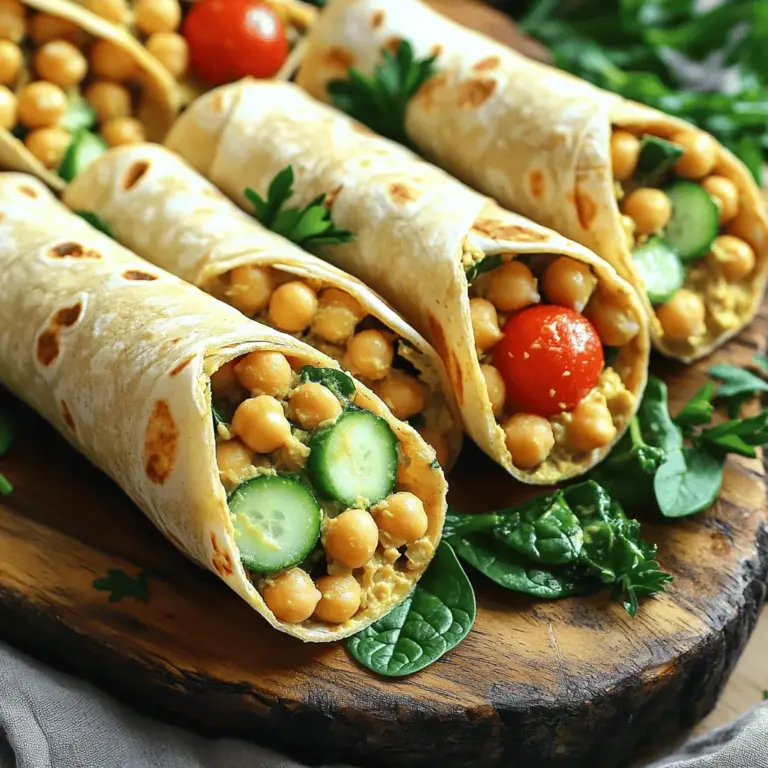 - 1 Dose Kichererbsen, gründlich abgespült und abgetropft - 125 g gekochte Quinoa - 125 g griechischer Joghurt - 1 Esslöffel Tahini - 1 Knoblauchzehe, fein gehackt - 1 Teelöffel Kreuzkümmel - 1 Teelöffel geräucherter Paprika - Salz und Pfeffer nach Geschmack - 4 Vollkorn-Wraps oder Tortillas - 1 Tasse frischer Spinat oder gemischte Blattsalate - 125 g gewürfelte Gurke - 125 g Cherrytomaten, halbiert - Frische Petersilie zur Garnitur Die Zutaten für High-Protein Chickpea Power Wraps sind einfach und gesund. Kichererbsen sind eine großartige Proteinquelle. Sie sind auch reich an Ballaststoffen. Quinoa bringt weitere Nährstoffe und einen nussigen Geschmack. Griechischer Joghurt macht die Mischung cremig. Tahini fügt einen feinen, nussigen Geschmack hinzu. Knoblauch gibt den Wraps eine extra Note. Kreuzkümmel und Paprika bringen Aroma und Tiefe. Die frischen Zutaten, wie Spinat, Gurke und Cherrytomaten, machen das Gericht bunt. Sie sind auch reich an Vitaminen und Mineralstoffen. Petersilie ist nicht nur schön, sondern auch gesund. Diese Zutaten helfen, den Wrap ausgewogen zu machen. Wenn du die Zutaten gut mischst, erhältst du eine leckere Füllung. Diese Wraps sind nicht nur nahrhaft, sondern auch einfach zuzubereiten. Du kannst sie nach Belieben anpassen. Probiere die Full Recipe aus und entdecke die Vielfalt! Um die Kichererbsen zu zerdrücken, nehme ich eine Gabel oder einen Kartoffelstampfer. Ich zerdrücke sie grob, damit einige ganze Kichererbsen bleiben. Das gibt der Mischung eine tolle Textur. In einer Schüssel mische ich dann die zerdrückten Kichererbsen mit gekochter Quinoa, griechischem Joghurt und Tahini. Ich füge auch eine fein gehackte Knoblauchzehe hinzu. Dann kommen Kreuzkümmel, geräucherter Paprika sowie Salz und Pfeffer dazu. Ich rühre alles gut um, bis eine cremige Masse entsteht. Jetzt lege ich die Vollkorn-Wraps auf die Arbeitsfläche. Auf jeden Wrap gebe ich eine Handvoll frischen Spinat oder gemischte Blattsalate. Dann kommt ein großzügiger Löffel der Kichererbsenmischung oben drauf. Ich toppe alles mit gewürfelter Gurke und halbierten Cherrytomaten. Diese frischen Zutaten bringen Farbe und Geschmack in die Wraps. Ich rolle die Wraps nun fest ein. Dabei klappe ich die Seiten ein, um die Füllung zu sichern. Dann halbiere ich die Wraps diagonal. Auf einem Servierteller richte ich die halben Wraps an und garniere sie mit frischer Petersilie. Das macht sie noch einladender. Diese High-Protein Kichererbsen Power Wraps sind nicht nur lecker, sondern auch nahrhaft. Wenn du mehr über die Zubereitung erfahren möchtest, schau dir das [Full Recipe] an. Um die Kichererbsen optimal zu zerdrücken, nutze eine Gabel oder einen Kartoffelstampfer. Du willst sie grob zerdrücken, sodass einige ganze Kichererbsen bleiben. Das gibt der Füllung eine tolle Textur. Achte darauf, dass du nicht alles zu Brei machst. Die Auswahl der richtigen Joghurtkonsistenz ist ebenfalls wichtig. Griechischer Joghurt sorgt für eine cremige Füllung. Er gibt dem Wrap den gewünschten Geschmack und die nötige Feuchtigkeit. Du kannst auch pflanzlichen Joghurt verwenden, wenn du es vegan magst. Um den Wraps mehr Geschmack zu geben, füge weitere Gewürze und Aromen hinzu. Zum Beispiel kann etwas Chili Pulver oder frische Kräuter wie Koriander einen tollen Kick geben. Probiere verschiedene Kombinationen aus, um deinen persönlichen Favoriten zu finden. Wenn du Vegetarier oder Veganer bist, gibt es viele alternative Füllungsoptionen. Du kannst Tofu oder andere Hülsenfrüchte wie schwarze Bohnen hinzufügen. Auch Avocado macht die Füllung reichhaltiger und gesünder. Diese Anpassungen machen die Kichererbsen Power Wraps noch spannender. Vergiss nicht, das [Full Recipe] zu verwenden, um alle Schritte sicher zu befolgen. {{image_4}} Um den Proteingehalt zu steigern, füge Hähnchen oder Tofu hinzu. Diese Zutaten bringen nicht nur mehr Eiweiß, sondern auch einen neuen Geschmack. Hähnchen kann gegrillt oder gebraten werden. Tofu sollte gut gewürzt und angebraten sein. Beide Optionen machen die Wraps noch herzhafter und sättigender. Eine weitere Idee ist, verschiedene Hülsenfrüchte zu verwenden. Neben Kichererbsen kannst du auch schwarze Bohnen oder Linsen probieren. Diese bringen zusätzliche Nährstoffe und Texturen. Das macht die Wraps noch spannender und leckerer. Wenn du auf Kohlenhydrate achtest, sind Salatblätter eine tolle Wahl. Sie sind knackig und halten die Füllung gut. Du kannst auch große Blätter von Romana- oder Eisbergsalat verwenden. Diese Low-Carb-Option ist frisch und leicht. Für Allergiker sind glutenfreie Tortillas ideal. Sie bieten die gleiche Struktur wie normale Tortillas, sind aber ohne Gluten. Viele Marken bieten schmackhafte Optionen an, die du ausprobieren kannst. So kann jeder die High-Protein Kichererbsen Power Wraps genießen. Für das vollständige Rezept, schau dir die [Full Recipe] an. Um die Wraps frisch zu halten, gibt es einige einfache Tipps. Verpacke die Wraps in Frischhaltefolie oder lege sie in einen luftdichten Behälter. So bleibt die Füllung frisch und feucht. Wenn du die Wraps im Kühlschrank lagerst, stelle sicher, dass sie gut abgedeckt sind. So verhinderst du, dass sie austrocknen oder Gerüche aufnehmen. Wie lange sind Kichererbsen haltbar? Kichererbsen aus der Dose sind bis zu drei Jahre haltbar, solange sie ungeöffnet sind. Nach dem Öffnen solltest du sie binnen drei bis vier Tagen verbrauchen. Frisches Gemüse wie Gurken und Tomaten hält sich im Kühlschrank etwa vier bis sieben Tage. Achte darauf, dass du sie trocken und kühl lagerst. Griechischer Joghurt ist ebenfalls lange haltbar, meist bis zu zwei Wochen nach dem Öffnen. Das Rezept für die High-Protein Kichererbsen Power Wraps ist einfach und schnell zubereitet. Wenn du etwas übrig hast, lagere es richtig, und genieße die Wraps später wieder! Kichererbsen sind wahre Nährstoffbomben. Sie sind reich an Protein, Ballaststoffen und wichtigen Vitaminen. Eine Tasse Kichererbsen enthält etwa 15 Gramm Protein. Das hilft, Muskeln aufzubauen und zu reparieren. Zusätzlich bieten sie viele Ballaststoffe. Diese fördern die Verdauung und halten dich länger satt. Kichererbsen enthalten auch Eisen, das für die Blutbildung wichtig ist. Dazu kommen Mineralien wie Magnesium und Zink. Diese unterstützen dein Immunsystem und deine Knochengesundheit. Wenn du also Kichererbsen in deine Ernährung einbaust, tust du deinem Körper etwas Gutes. Ja, du kannst die Wraps im Voraus zubereiten. Das spart Zeit an einem stressigen Tag. Bereite die Kichererbsenmischung vor und lagere sie im Kühlschrank. So bleibt sie frisch und lecker. Um die Wraps einzufrieren, rolle sie einfach fest ein. Wickel sie dann in Frischhaltefolie. So bleiben sie gut geschützt. Wenn du sie essen möchtest, lass sie einfach über Nacht im Kühlschrank auftauen. Dann kannst du die Wraps warm machen oder direkt genießen. So bleibt der Geschmack frisch und die Textur gut. Ja, diese Wraps sind perfekt für Kinder. Sie sind nahrhaft und haben einen milden Geschmack. Du kannst die Portionen kleiner machen für die Kleinen. Um es noch kinderfreundlicher zu gestalten, füge mehr Gemüse hinzu. Süße Paprika oder Karotten sind gute Optionen. Außerdem kannst du die Gewürze anpassen. Verwende weniger Kreuzkümmel oder Paprika, wenn dein Kind das nicht mag. So werden die Wraps für alle angenehm und schmackhaft. Die Kichererbsen Power Wraps sind einfach zuzubereiten und schmecken großartig. Sie bieten gesunde Zutaten, wie Quinoa und frisches Gemüse. Dank der Tipps und Tricks wird die Zubereitung noch einfacher. Variationen bieten Spaß für jeden Geschmack und die Wraps sind flexibel einsetzbar. Lagern Sie sie richtig, um die Frische zu bewahren. Diese Wraps sind eine tolle Mahlzeit für alle, sogar für Kinder. Probieren Sie sie aus und genießen Sie ihre Vorzüge!