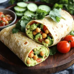 Für deine Kichererbsen Avocado Salad Wraps benötigst du: - 1 Dose (425 g) Kichererbsen, abgetropft und gespült - 2 reife Avocados, geschält und püriert - 125 g Kirschtomaten, halbiert - 60 g rote Zwiebel, fein gehackt - 125 g Gurke, gewürfelt - 60 g frischer Koriander, gehackt - Saft von 1 Limette - 1 Teelöffel Kreuzkümmel - Salz und Pfeffer nach Geschmack - 4 große Vollkorn- oder Spinattortillas - Optional: Blätter Salat für zusätzlichen Crunch Frische Zutaten machen einen großen Unterschied. Achte darauf, dass die Avocados weich sind, aber nicht matschig. Die Kirschtomaten sollten fest und leuchtend rot sein. Wähle eine Gurke, die glatt und knackig ist. Die Zwiebeln sollten frisch riechen und keine braunen Flecken haben. Frischer Koriander bringt einen tollen Geschmack. Wenn du ihn magst, verwende ihn großzügig. Kichererbsen sind reich an Eiweiß und Ballaststoffen. Sie helfen dir, dich länger satt zu fühlen. Avocados sind gesund und liefern gesunde Fette. Diese Fette sind gut für dein Herz. Diese Zutaten helfen auch, deinen Blutzucker zu stabilisieren. Zusammen bieten sie eine nahrhafte und leckere Mahlzeit. Sie sind perfekt für ein schnelles Mittagessen oder einen Snack. Probiere die Kichererbsen-Avocado-Salat-Wraps mit dem [Full Recipe]. Zuerst nimmst du eine mittelgroße Schüssel. Gib die Kichererbsen hinein. Die Kichererbsen sollten gut abgetropft und gespült sein. Dann püriere die Avocados in einer separaten Schüssel. Mische die pürierten Avocados mit den Kichererbsen. Füge die halbierten Kirschtomaten, die fein gehackte rote Zwiebel und die gewürfelte Gurke hinzu. Jetzt kommt der frische Koriander. Vermenge alles vorsichtig. Du willst die Kichererbsen ganz lassen. Drücke den Limettensaft darüber. Jetzt fügst du den Kreuzkümmel hinzu. Vergiss nicht, mit Salz und Pfeffer zu würzen. Mische alles sanft, bis es gut kombiniert ist. Lege zuerst deine Tortillas auf eine saubere Fläche. Wenn du magst, kannst du einige Blätter Salat darauflegen. Die Blätter geben extra Crunch. Jetzt kommt die Kichererbsen-Avocado-Mischung. Teile sie gleichmäßig in der Mitte jeder Tortilla auf. Falte die Seiten der Tortilla nach innen. Das schützt die Füllung. Jetzt rolle die Tortilla von unten nach oben auf. Achte darauf, dass die Füllung nicht herausfällt. Schneide die fertigen Wraps diagonal in zwei Hälften. Das sieht schön aus und ist einfach zu essen. Lege die Wraps auf einen Servierteller. Du kannst sie mit frischer Salsa oder einem Joghurtdip servieren. Ein paar Korianderzweige machen das Ganze lebendig. Du wirst sehen, wie lecker und frisch diese Wraps aussehen! Wenn du mehr über das Rezept wissen möchtest, schau dir das [Full Recipe] an. Um den Geschmack deiner Kichererbsen Avocado Salad Wraps zu verbessern, füge etwas Knoblauchpulver hinzu. Ein Hauch von Chili gibt den Wraps auch eine schöne Schärfe. Du kannst auch ein wenig Feta oder Ziegenkäse für einen herzhaften Kick einstreuen. Ein häufiger Fehler ist, die Kichererbsen zu stark zu zerdrücken. Du möchtest eine cremige Mischung, aber keine Püree. Achte darauf, die Kichererbsen nur leicht zu zerdrücken. Ein weiterer Fehler ist, die Tortillas zu kalt zu verwenden. Erwärme sie leicht, damit sie sich besser wickeln lassen. Für eine glutenfreie Option, wähle glutenfreie Tortillas. Wenn du vegan bist, lasse den Feta oder Käse weg. Wer auf Kohlenhydrate achtet, kann die Wraps auch in großen Blättern Salat servieren. So bleibt das Gericht leicht und frisch. {{image_4}} Kichererbsen-Avocado-Salat-Wraps sind von Natur aus vegan. Du kannst die Basis ganz einfach anpassen. Füge mehr Gemüse hinzu, wie Paprika oder Karotten. Diese bringen neue Farben und Aromen ins Spiel. Für einen besonderen Kick kannst du Jalapeños oder scharfe Soßen verwenden. Du wirst die Vielfalt lieben, die du mit jedem Biss entdeckst. Um deiner Mischung mehr Crunch zu geben, sind Nüsse und Samen eine tolle Wahl. Cashewkerne oder Sonnenblumenkerne passen sehr gut dazu. Auch knusprige Kichererbsen sind eine großartige Option. Du kannst sie selbst zubereiten, indem du sie backst. Ein wenig Olivenöl und Gewürze machen sie lecker. Möchtest du etwas Grünes? Blätter Salat, Rucola oder sogar Spinat bringen Frische und Knusprigkeit. Nutze die Saison für frische Aromen! Im Sommer sind Gurken und Tomaten perfekt. Im Herbst kannst du geröstete Kürbiswürfel oder Äpfel hinzufügen. Diese Zutaten bringen Geschmack und Textur. Im Winter sind Rote Bete oder Kohl eine gute Wahl. Diese Saisonalen Zutaten machen deine Wraps spannend und lecker. Wenn du die Kichererbsen-Avocado-Salat-Wraps nach dem [Full Recipe] zubereitest, wirst du die Vielfalt genießen. Um die Wraps frisch zu halten, lege sie in einen luftdichten Behälter. Du kannst sie auch in Frischhaltefolie wickeln. So bleibt der Geschmack erhalten. Für die beste Frische lagere die Wraps im Kühlschrank. Du kannst sie auch mit etwas Zitronensaft besprühen. Dies hilft, die Avocado grün zu halten. Vermeide es, die Wraps zu lange bei Raumtemperatur stehen zu lassen. Im Kühlschrank bleiben die Kichererbsen Avocado Salad Wraps bis zu drei Tage frisch. Wenn du sie einfrieren möchtest, wickel sie gut ein. So kannst du sie bis zu einem Monat aufbewahren. Lasse sie vor dem Essen im Kühlschrank auftauen. Um das beste Aroma zu genießen, esse die Wraps frisch. Für das vollständige Rezept, schaue dir die [Full Recipe] an. Kichererbsen-Avocado-Salat-Wraps sind frisch am besten. Sie halten im Kühlschrank etwa 1 bis 2 Tage. Lagere sie in einem luftdichten Behälter. Achte darauf, dass du die Wraps nicht zu lange aufbewahrst. Die Avocados können braun werden und der Geschmack kann sich ändern. Ja, du kannst viele Zutaten hinzufügen! Du könntest Mais, Paprika oder sogar Feta-Käse probieren. Diese Zutaten bringen zusätzliche Farben und Texturen. Du kannst auch Gewürze wie Chili oder Paprika hinzufügen, um mehr Geschmack zu erhalten. Lass deiner Kreativität freien Lauf! Um die Wraps gesünder zu machen, kannst du die Tortillas durch Salatblätter ersetzen. Das macht die Wraps leichter und kalorienärmer. Du kannst auch mehr Gemüse hinzufügen, wie Spinat oder Karotten. Diese Variationen erhöhen den Nährstoffgehalt. Für einen extra Protein-Kick füge Quinoa oder gebratene Hähnchenstücke hinzu. Schau dir auch das [Full Recipe] an, um mehr Ideen zu bekommen! Diese Wraps sind einfach zuzubereiten und gesund. Wir haben die besten Zutaten besprochen, insbesondere Kichererbsen und Avocados. Die Schritt-für-Schritt-Anleitung hilft dir, die Mischung perfekt zu machen und die Wraps schön zu wickeln. Ich habe dir auch Tipps gegeben, um Fehler zu vermeiden und die Aromen zu verbessern. Denk daran, dass Variationen Spaß machen können. Du kannst verschiedene Zutaten hinzufügen. Zum Schluss bleibt die Frische wichtig. Lagere die Wraps gut, damit sie lange halten. Jetzt bist du bereit, die Wraps selbst zu machen!