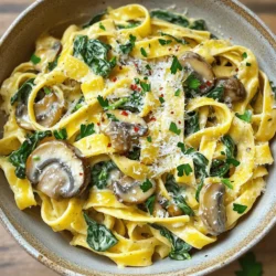 - 225 g Pasta (Fettuccine oder Penne) - 2 Esslöffel Olivenöl - 1 mittelgroße Zwiebel, fein gehackt - 3 Knoblauchzehen, minced - 225 g Pilze, in Scheiben geschnitten - 4 Tassen frischer Spinat, grob gehackt - 240 ml Sahne - 50 g frisch geriebener Parmesan - Salz und schwarzer Pfeffer nach Geschmack - ½ Teelöffel Muskatnuss (optional) - Frische Petersilie zum Garnieren Um eine großartige cremige Spinat-Pilz-Pasta zu machen, benötigst du frische und hochwertige Zutaten. Die Auswahl der Pasta ist wichtig. Fettuccine oder Penne sind ideal. Sie halten die Sauce gut. Olivenöl bringt Geschmack in die Pfanne. Eine Zwiebel und Knoblauch geben dir ein gutes Aroma. Die Pilze sind der Star des Gerichts. Achte darauf, sie nicht zu überkochen, damit sie weich und goldbraun bleiben. Frischer Spinat sorgt für Farbe und einen gesunden Kick. Sahne macht die Pasta cremig. Parmesan gibt dem Gericht den letzten Schliff. Salz, Pfeffer und Muskatnuss runden alles ab. Vergiss nicht die frische Petersilie. Sie bringt Frische ins Gericht und sieht toll aus. Die Zutaten sind einfach, aber sie schaffen viel Geschmack. Für das vollständige Rezept schaue dir die Anleitung unter [Full Recipe] an. - Kalorien pro Portion: ca. 450 - Fett: 24 g - Kohlenhydrate: 45 g - Eiweiß: 12 g Diese Nährwertinformationen helfen dir, die Pasta in deine Ernährung einzuordnen. Sie ist sättigend und bietet eine gute Balance aus Nährstoffen. - Bringe einen großen Topf mit gesalzenem Wasser zum Kochen. - Koche die Pasta al dente, wie auf der Packung steht. - Gieße die Pasta ab und stelle sie beiseite. - Bewahre etwa 120 ml des Nudelwassers auf. - Erhitze 2 Esslöffel Olivenöl in einer großen Pfanne. - Füge die fein gehackte Zwiebel hinzu und brate sie 3-4 Minuten, bis sie glasig ist. - Gib die gemahlenen Knoblauchzehen dazu und brate sie eine weitere Minute. - Schneide 225 g Pilze in Scheiben und gib sie in die Pfanne. - Brate die Pilze weich und goldbraun, etwa 5-7 Minuten. - Schmecke sie mit Salz und Pfeffer ab. - Füge 4 Tassen grob gehackten Spinat hinzu und koche, bis er zusammenfällt. - Gieße 240 ml Sahne in die Pfanne. - Lasse die Sauce bei niedriger Hitze 3-4 Minuten köcheln. - Rühre 50 g frisch geriebenen Parmesan und optional ½ Teelöffel Muskatnuss ein. - Schmecke die Sauce mit Salz und Pfeffer ab. - Gib die gekochte Pasta in die Pfanne mit der Sauce. - Mische alles gut, damit die Pasta die Sauce aufnimmt. - Wenn die Sauce zu dick ist, füge nach und nach etwas vom aufbewahrten Nudelwasser hinzu. - Serviere die Pasta in flachen Schalen. Für die vollständige Zubereitung kannst du das [Full Recipe] konsultieren. Um die beste cremige Sauce zu machen, nutzen Sie hochwertige Sahne. Diese macht die Sauce reichhaltig und geschmeidig. Achten Sie darauf, die Sahne langsam zu erhitzen. So bleibt sie flüssig und wird nicht klumpig. Um die Sauce aromatischer zu machen, fügen Sie frische Kräuter hinzu. Basilikum oder Thymian passen gut. Eine Prise Muskatnuss bringt ebenfalls einen tollen Geschmack. Die Präsentation macht das Essen besonders. Servieren Sie die cremige Pasta in flachen Schalen. So sieht es ansprechend aus. Streuen Sie etwas Parmesan und frische Petersilie darüber. Ein Spritzer Olivenöl gibt den letzten Schliff. Wenn Sie es scharf mögen, fügen Sie Chiliflocken hinzu. Zu dieser Pasta passen tolle Beilagen. Knoblauchbrot ist eine perfekte Wahl. Es ergänzt die cremige Sauce schön. Ein frischer grüner Salat bringt Farbe auf den Tisch und sorgt für einen guten Kontrast. So haben Sie ein ausgewogenes und leckeres Essen. Für das vollständige Rezept schauen Sie sich bitte die [Full Recipe] an. {{image_4}} Möchtest du mehr Protein in dein Gericht? Hähnchen oder Garnelen sind großartige Optionen. Du kannst Hähnchenbrust in Würfel schneiden und sie in die Pfanne geben, wenn die Zwiebeln und der Knoblauch anbraten. Brate sie, bis sie goldbraun sind. Füge dann die Pilze hinzu. Garnelen kannst du kurz vor dem Spinat hinzufügen. Sie brauchen nur wenige Minuten zum Garen und sorgen für einen tollen Geschmack. Wenn du kein Fleisch möchtest, gibt es viele leckere Gemüsesorten, die du verwenden kannst. Zucchini, Paprika oder Brokkoli passen gut dazu. Schneide sie klein und brate sie mit den Zwiebeln und dem Knoblauch an, bevor du die Pilze hinzufügst. So erhältst du ein buntes und gesundes Gericht. Für glutenfreie Pasta kannst du Reis- oder Buchweizen-Pasta nutzen. Diese sind leicht verfügbar und schmecken gut. Wenn du das Gericht vegan machen möchtest, ersetze die Sahne durch Kokosmilch oder eine pflanzliche Sahne. Der Parmesan kann durch Hefeflocken oder eine vegane Käsealternative ersetzt werden. So bleibt das Gericht lecker und dinieren alle mit. Für das vollständige Rezept, schau dir [Full Recipe] an. Die Reste der cremigen Spinat-Pilz-Pasta sind leicht zu lagern. Lass die Pasta abkühlen, bevor du sie in einen luftdichten Behälter gibst. Du kannst die Reste bis zu drei Tage im Kühlschrank aufbewahren. Achte darauf, dass die Sauce gut abgedeckt ist. So bleibt der Geschmack frisch und die Textur bleibt angenehm. Das Aufwärmen der Pasta erfordert etwas Sorgfalt. Du möchtest die Sauce nicht verderben. Eine gute Methode ist, die Pasta in eine Pfanne zu geben. Füge etwas Wasser oder Brühe hinzu. Erhitze sie bei niedriger Hitze und rühre regelmäßig um. Du kannst auch die Mikrowelle verwenden. Stelle sicher, dass du die Pasta in einer mikrowellengeeigneten Schüssel abdeckst. Erwärme sie in kurzen Intervallen, damit sie gleichmäßig warm wird. Frische Zutaten machen den Unterschied. Achte darauf, dass die Pilze fest und nicht matschig sind. Spinat sollte lebhaft grün und knackig sein. Überprüfe das Ablaufdatum der Sahne, bevor du sie verwendest. Wenn du die Zutaten gut lagerst, bleibt alles länger frisch. Lagere frische Kräuter in einem Glas Wasser, um ihre Haltbarkeit zu verlängern. Die Zubereitung dauert etwa 35 Minuten. Dies umfasst 10 Minuten zum Vorbereiten und 25 Minuten zum Kochen. In dieser Zeit kannst du die Pasta perfekt al dente garen. Ja, du kannst andere Gemüse hinzufügen! Zum Beispiel passen Paprika oder Zucchini gut dazu. Auch Erbsen oder Brokkoli sind tolle Optionen. Diese Gemüse bringen Farbe und zusätzlichen Geschmack in dein Gericht. Ja, diese Pasta ist ideal für Meal Prep. Du kannst eine große Menge zubereiten und die Reste im Kühlschrank aufbewahren. Stelle sicher, dass du die Pasta in einem luftdichten Behälter lagerst. So bleibt sie frisch bis zu drei Tage. Um die Sauce dicker zu machen, kannst du mehr Parmesan hinzufügen. Eine weitere Methode ist, die Sauce länger köcheln zu lassen. Du kannst auch etwas mehr Sahne verwenden. Bei Bedarf kannst du auch etwas von dem aufbewahrten Nudelwasser hinzufügen, um die Konsistenz anzupassen. Für das vollständige Rezept besuche die Seite mit der [Full Recipe]. Cremige Spinat-Pilz-Pasta ist einfach zuzubereiten und sehr lecker. Wir haben die Zutaten, Zubereitungsschritte und wertvolle Tipps behandelt. Du kannst die Pasta nach deinem Geschmack anpassen, sei es mit Hähnchen oder anderen Gemüse. Die Reste lassen sich gut aufbewahren und wieder aufwärmen. Probiere diese Pasta für dein nächstes Essen aus. Du wirst begeistert sein von den Aromen und der Einfachheit!