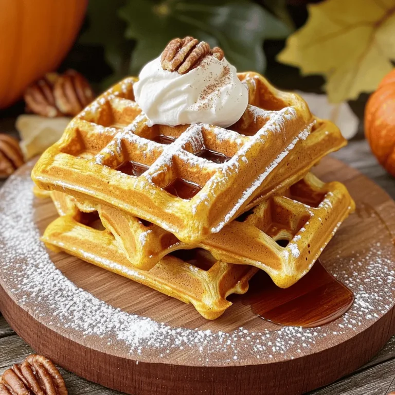 Für flauschige Kürbisgewürz-Waffeln benötigst du: - 1 Tasse Weizenmehl - 1 Tasse Kürbispüree aus der Dose - 2 Esslöffel brauner Zucker - 1 Teelöffel Backpulver - 1 Teelöffel Natron - 1/2 Teelöffel Salz - 1 Teelöffel Zimt - 1/2 Teelöffel Muskatnuss - 1/4 Teelöffel Ingwer (gemahlen) - 1/4 Teelöffel Nelken (gemahlen) - 1 Tasse Buttermilch - 2 große Eier - 4 Esslöffel geschmolzene Butter - Öl oder zusätzliche Butter zum Einfetten des Waffeleisens Für spezielle Diäten kannst du folgende Alternativen nutzen: - Glutenfrei: Verwende glutenfreies Mehl anstelle von Weizenmehl. - Vegan: Ersetze die Eier durch Leinsamen oder Chiasamen. Nutze Pflanzenmilch und vegane Butter. - Zuckerfrei: Nutze einen Zuckeralternativ wie Stevia oder Erythrit. Wähle frische und hochwertige Zutaten für den besten Geschmack. - Kürbispüree: Achte darauf, dass es rein und ohne Zusatzstoffe ist. - Gewürze: Verwende frische Gewürze für mehr Aroma. Gemahlene Gewürze verlieren schnell ihren Geschmack. - Eier: Frische Eier sind wichtiger für die Textur der Waffeln. Mit diesen Zutaten kannst du die besten Waffeln zaubern. Das macht das Kochen einfach und spaßig! Probiere das Rezept aus, um in den Genuss der köstlichen Waffeln zu kommen. Du kannst die vollständige Anleitung im Full Recipe finden. Zuerst sollten Sie Ihr Waffeleisen aufheizen. Jeder Waffeleisen hat eigene Anweisungen. Fettn Sie das Eisen mit etwas Öl oder geschmolzener Butter ein. Dies hilft, die Waffeln nicht kleben zu lassen. Jetzt kommt der spannende Teil! In einer großen Schüssel vermengen Sie die trockenen Zutaten. Nehmen Sie dazu: - 1 Tasse Weizenmehl - 2 Esslöffel braunen Zucker - 1 Teelöffel Backpulver - 1 Teelöffel Natron - 1/2 Teelöffel Salz - 1 Teelöffel Zimt - 1/2 Teelöffel Muskatnuss - 1/4 Teelöffel Ingwer - 1/4 Teelöffel Nelken Mischen Sie alles gut mit einem Schneebesen. In einer anderen Schüssel verbinden Sie das Kürbispüree, die Buttermilch, die Eier und die geschmolzene Butter. Rühren Sie, bis alles schön glatt ist. Gießen Sie die flüssigen Zutaten in die Schüssel mit den trockenen Zutaten. Falten Sie alles vorsichtig zusammen. Achten Sie darauf, nicht zu stark zu rühren. Kleine Klumpen sind okay! Jetzt ist Ihr Waffelteig fast bereit! Geben Sie etwa 1/2 Tasse Teig in die Mitte des Waffeleisens. Schließen Sie den Deckel. Backen Sie die Waffeln, bis sie goldbraun sind. Das dauert etwa 5 Minuten. Sobald sie fertig sind, nehmen Sie die Waffeln vorsichtig heraus. Legen Sie sie auf ein Abkühlgitter. Wiederholen Sie diesen Schritt mit dem restlichen Teig. Wenn Sie alles fertig haben, können Sie die Waffeln stilvoll anrichten. Stapeln Sie sie auf einem Teller, bestäuben Sie sie mit Puderzucker und träufeln Sie Ahornsirup darüber. Ein Klecks Schlagsahne und eine Prise Zimt machen das Ganze perfekt. Fügen Sie ein paar Nüsse für den Crunch hinzu. Genießen Sie Ihre fluffigen Kürbisgewürz-Waffeln! Um flauschige Waffeln zu erhalten, gibt es einige wichtige Tipps. Verwenden Sie frische Zutaten. Frische Eier und Buttermilch machen einen großen Unterschied. Achten Sie darauf, das Waffeleisen gut vorzuheizen. Ein heißes Waffeleisen sorgt für eine knusprige Außenseite. Mischen Sie die trockenen und feuchten Zutaten separat. Fügen Sie dann die feuchten Zutaten zu den trockenen hinzu. Rühren Sie nur leicht, um Klumpen zu lassen. Übermixen Sie den Teig nicht, denn das macht die Waffeln zäh. Ein häufiger Fehler ist, das Waffeleisen nicht richtig vorzuheizen. Das führt zu matschigen Waffeln. Ein weiterer Fehler ist, zu viel Teig zu verwenden. Geben Sie etwa 1/2 Tasse Teig in das Eisen, um ein Überlaufen zu vermeiden. Prüfen Sie auch die Backzeit. Zu langes Backen macht die Waffeln trocken. Ein letzter Punkt: Vermeiden Sie es, den Deckel des Waffeleisens zu öffnen, bevor die Waffeln fertig sind. So bleiben sie schön fluffig. Die Präsentation macht viel aus! Stapeln Sie die Waffeln hoch auf einem schönen Teller. Bestäuben Sie sie mit Puderzucker. Ein spritziger Ahornsirup macht das Bild perfekt. Fügen Sie einen Klecks Schlagsahne hinzu. Eine Prise Zimt oben drauf sieht toll aus. Garnieren Sie mit Pecannüssen oder Walnüssen für zusätzlichen Crunch. Diese Details machen Ihre Waffeln unwiderstehlich. Folgen Sie dem Full Recipe für weitere Tipps! {{image_4}} Um die Aromen der flauschigen Kürbisgewürz-Waffeln zu verstärken, können Sie zusätzliche Gewürze hinzufügen. Sie könnten zum Beispiel eine Prise Muskatnuss oder sogar etwas Kardamom verwenden. Diese Gewürze bringen Tiefe und Wärme in den Geschmack. Auch Schokoladenstückchen oder Nüsse sind gute Ergänzungen. Diese Zutaten machen Ihre Waffeln noch interessanter und leckerer! Für vegane Waffeln können Sie die Eier durch Leinsamen ersetzen. Mischen Sie einen Esslöffel gemahlenen Leinsamen mit drei Esslöffeln Wasser. Lassen Sie die Mischung einige Minuten ruhen, bis sie dick wird. Statt Buttermilch verwenden Sie pflanzliche Milch mit einem Schuss Essig. Um glutenfreie Waffeln zu machen, wählen Sie glutenfreies Mehl. Achten Sie darauf, dass die anderen Zutaten auch glutenfrei sind. Servieren Sie die Waffeln warm mit Ahornsirup und Schlagsahne. Fügen Sie frische Früchte wie Himbeeren oder Bananen hinzu. Eine Prise Zimt oder Puderzucker verleiht dem Gericht das gewisse Etwas. Für ein herzhaftes Frühstück können Sie die Waffeln mit Speck oder Rührei kombinieren. Diese Kombinationen machen Ihre Mahlzeit bunt und schmackhaft. Wenn Sie mehr Ideen wollen, schauen Sie sich das Full Recipe an. Um die Waffeln frisch zu halten, lassen Sie sie zuerst abkühlen. Legen Sie sie dann in einen luftdichten Behälter. Verwenden Sie ein Tuch, um die Feuchtigkeit zu regulieren. So bleiben sie fluffig. Um die Waffeln wieder aufzuwärmen, nutzen Sie den Toaster oder den Ofen. Im Toaster werden sie knusprig. Stellen Sie den Ofen auf 175 Grad Celsius ein. Legen Sie die Waffeln auf ein Blech und backen Sie sie für 5 bis 7 Minuten. Waffeln halten sich im Kühlschrank bis zu 3 Tage. Für längere Lagerung frieren Sie sie ein. Wickeln Sie jede Waffel einzeln in Frischhaltefolie. Legen Sie sie dann in einen Gefrierbeutel. So bleiben sie bis zu 2 Monate frisch. Wenn Sie sie essen möchten, lassen Sie sie einfach im Kühlschrank auftauen oder erwärmen Sie sie direkt. Für das vollständige Rezept, schauen Sie sich mein Rezept für fluffige Kürbisgewürz-Waffeln an. Um die Waffeln noch fluffiger zu machen, benutze frische Eier. Trenne die Eier und schlage das Eiweiß steif. Füge das geschlagene Eiweiß am Ende vorsichtig unter den Teig. Das hilft, die Waffeln leicht und luftig zu machen. Auch die richtige Menge Backpulver ist wichtig. Zu viel kann die Waffeln flach machen. Achte darauf, die trockenen und flüssigen Zutaten gut zu mischen, aber übermixen ist nicht nötig. Ja, frisches Kürbispüree ist eine tolle Wahl! Koche den Kürbis zuerst und püriere ihn, bis er glatt ist. Achte darauf, dass das Püree nicht zu nass ist. Ein bisschen weniger Flüssigkeit kann helfen, die Waffeln perfekt zu machen. Frisches Püree hat auch einen tollen Geschmack und ist super gesund. Du kannst das Püree sogar würzen, um den Geschmack zu intensivieren. Kürbisgewürz-Waffeln schmecken am besten mit süßen Beilagen. Ahornsirup ist ein Klassiker und passt immer gut. Du kannst auch Schlagsahne hinzufügen, um es cremig zu machen. Einige frische Früchte wie Äpfel oder Birnen bringen eine schöne Frische. Für einen extra Crunch sind gehackte Nüsse ideal. Pecannüsse oder Walnüsse sind besonders lecker. Probiere auch eine Prise Zimt auf der Sahne für den letzten Schliff. Zusammenfassend haben wir heute alles über Waffeln gelernt. Wir haben Zutaten besprochen, die wichtig sind, und Alternativen für spezielle Diäten. Die Schritt-für-Schritt-Anleitung hilft dir beim Zubereiten. Tipps und Tricks zeigen, wie du perfekte Waffeln machst. Außerdem gab es Ideen für Variationen und Lagerungshinweise. Denke daran, dass frische Zutaten und die richtige Technik den Unterschied machen. Probiere verschiedene Kombinationen aus und finde dein Lieblingsrezept! So bereitest du stets leckere Waffeln, die jeden beeindrucken.