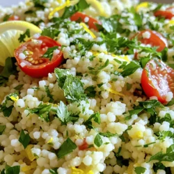 Für dein Zitronen-Kräuter-Couscous brauchst du: - 1 Tasse Couscous - 1 1/4 Tassen Gemüsebrühe - Schale von 1 Zitrone - 2 Esslöffel frisch gepresster Zitronensaft - 2 Esslöffel Olivenöl - 1/4 Tasse frische Petersilie, gehackt - 1/4 Tasse frische Minze, gehackt - 1/4 Teelöffel Knoblauchpulver - Salz und Pfeffer nach Geschmack - Kirschtomaten, halbiert (zur Garnitur) Frische Zutaten machen den Unterschied. Verwende frische Kräuter wie Petersilie und Minze. Ihre Aromen bringen Leben in das Gericht. Wähle auch eine gute Gemüsebrühe. Sie sollte klar und geschmackvoll sein. Frische Zitronen geben den besten Saft und die beste Schale. Achte darauf, dass die Zitronen fest und glänzend sind. Olivenöl sollte kalt gepresst sein, um den vollen Geschmack zu genießen. Couscous ist eine gute Quelle für Kohlenhydrate. Er gibt dir Energie und ist leicht verdaulich. Petersilie und Minze bieten viele Vitamine. Sie sind reich an Vitamin C und A. Zitronen bringen Antioxidantien in dein Gericht. Diese helfen, deine Zellen gesund zu halten. Gemüsebrühe enthält oft Gemüse, das weitere Nährstoffe bietet. Insgesamt ist dieses Gericht leicht und nährstoffreich. Es ist perfekt für eine gesunde Ernährung. Probiere das Rezept aus, um die Vorteile selbst zu erleben. Du findest die vollständige Anleitung in der [Full Recipe]. Um die beste Gemüsebrühe zu machen, fülle einen mittleren Topf mit 1 ¼ Tassen Wasser. Bringe das Wasser zum Kochen. Du kannst auch fertige Brühe aus dem Supermarkt nutzen. Achte darauf, dass sie frisch und ohne Zusatzstoffe ist. Gutes Gemüse macht einen großen Unterschied im Geschmack. Sobald die Brühe kocht, nimm den Topf vom Herd. Füge 1 Tasse Couscous, die Schale einer Zitrone, 2 Esslöffel Zitronensaft und 2 Esslöffel Olivenöl hinzu. Rühre alles gut um. Decke den Topf ab und lasse den Couscous etwa 5 Minuten ziehen. Nach dieser Zeit nimm eine Gabel und lockere den Couscous auf. So trennst du die Körner und verhinderst Klumpen. Jetzt wird es spannend! Füge ¼ Tasse gehackte Petersilie, ¼ Tasse gehackte Minze und ¼ Teelöffel Knoblauchpulver hinzu. Rühre alles vorsichtig um, damit sich die Aromen gut verteilen. Schmecke mit Salz und Pfeffer ab. Serviere den Couscous warm oder bei Zimmertemperatur. Garniere ihn mit halbierten Kirschtomaten für einen schönen Farbkontrast. Du findest die vollständige Anleitung im [Full Recipe]. Um die beste Konsistenz für deinen Couscous zu erreichen, achte auf das Verhältnis von Wasser zu Couscous. Ich empfehle, 1 1/4 Tassen Gemüsebrühe für jede Tasse Couscous zu verwenden. Lass den Couscous nach dem Kochen für 5 Minuten ruhen. So kann er die Flüssigkeit gut aufnehmen. Lockere den Couscous danach mit einer Gabel auf. Dadurch bleiben die Körner getrennt und fluffig. Du kannst deinen Couscous auf viele Arten anpassen. Füge geröstete Nüsse oder getrocknete Früchte hinzu, um mehr Textur und Geschmack zu bringen. Für eine scharfe Note kannst du rote Paprika oder Jalapeños hinzufügen. Auch Fetakäse oder Oliven passen gut dazu. Experimentiere mit verschiedenen Kräutern, wie Basilikum oder Dill, um neue Aromen zu entdecken. Ein häufiger Fehler ist, den Couscous zu lange in der Brühe zu lassen. Überkochen macht ihn matschig. Achte darauf, die genaue Kochzeit zu respektieren. Zu viel Flüssigkeit kann ebenfalls ein Problem sein. Verwende genau die angegebene Menge Brühe. Prüfe auch die Qualität deiner Brühe. Eine gute Brühe macht einen großen Unterschied im Geschmack. Wenn du die Tipps befolgst, wird dein Zitronen-Kräuter-Couscous perfekt gelingen. Du findest das vollständige Rezept für noch mehr Details! {{image_4}} Couscous ist von Natur aus vegan. Du kannst ihn also ganz einfach für jeden anpassen. Ersetze die Gemüsebrühe durch eine selbstgemachte Brühe ohne tierische Produkte. Für mehr Tiefe füge geröstetes Gemüse wie Paprika oder Zucchini hinzu. Diese Zutaten bringen viel Geschmack und Farbe in dein Gericht. Um dein Couscous noch aufregender zu machen, probiere verschiedene Zutaten aus. Füge getrocknete Früchte wie Aprikosen oder Rosinen hinzu. Sie bringen eine süße Note, die gut zu den Kräutern passt. Für mehr Crunch kannst du geröstete Nüsse, wie Mandeln oder Pinienkerne, einstreuen. Feta-Käse ist eine tolle Option für eine cremige Textur. Couscous passt zu vielen Anlässen. Du kannst ihn als Beilage zu gegrilltem Fisch oder Hähnchen servieren. Auch als Hauptgericht mit einem frischen Salat ist er perfekt. Für ein Picknick kannst du den Couscous kalt servieren, garniert mit frischen Kräutern und Kirschtomaten. Für eine festliche Tafel ist er ein schöner Blickfang, wenn du ihn in einer großen Schüssel anrichtest. Du findest die vollständige Anleitung in dem Full Recipe. Um deinen Zitronen-Kräuter-Couscous frisch zu halten, lagere ihn in einem luftdichten Behälter. Stelle sicher, dass der Behälter trocken ist. So bleibt der Couscous weich und feucht. Du kannst ihn auch in den Kühlschrank stellen, wenn du ihn länger aufbewahren möchtest. Im Kühlschrank hält sich der Couscous bis zu fünf Tage. Verpacke ihn gut, um Gerüche zu vermeiden. Wenn du ihn länger lagern willst, kannst du ihn einfrieren. Der Couscous bleibt bis zu drei Monate im Gefrierfach frisch. Stelle sicher, dass er gut verpackt ist, damit er nicht gefriert. Um übrig gebliebenen Couscous aufzuwärmen, benutze die Mikrowelle. Füge einen Spritzer Wasser hinzu, damit er nicht austrocknet. Du kannst auch einen Topf auf dem Herd verwenden. Erhitze ihn bei schwacher Hitze und rühre dabei um. So bleibt der Couscous locker und bleibt lecker. Um perfekten Couscous zu machen, ist die richtige Flüssigkeitsmenge wichtig. Ich empfehle, ein Verhältnis von 1 Tasse Couscous zu 1,25 Tassen Brühe zu verwenden. Bring die Brühe zum Kochen und nimm sie dann vom Herd. Füge den Couscous hinzu und decke den Topf ab. Lass ihn etwa 5 Minuten ruhen, damit er quellen kann. Danach lockere den Couscous mit einer Gabel. So erhältst du leichte und luftige Körner. Ja, du kannst andere Brühen verwenden. Hühnerbrühe gibt dem Couscous einen kräftigen Geschmack. Du kannst auch Fischbrühe für eine Meeresnote wählen. Wenn du vegetarisch kochen möchtest, ist Gemüsebrühe die beste Wahl. Experimentiere mit verschiedenen Brühen, um neue Aromen zu entdecken. Zitronen-Kräuter-Couscous passt gut zu vielen Gerichten. Du kannst ihn als Beilage zu gegrilltem Gemüse oder Fleisch servieren. Auch als Hauptgericht ist er köstlich. Füge geröstete Nüsse oder Feta hinzu. Das macht den Couscous noch nahrhafter. Für eine frische Note kannst du halbierte Kirschtomaten darauf legen. Diese geben Farbe und einen süßen Geschmack. Für die genaue Zubereitung schaue dir das [Full Recipe] an. Couscous ist einfach zuzubereiten und bietet viele Geschmacksmöglichkeiten. Wir haben die besten Zutaten und die richtige Zubereitung erklärt. Tipps helfen Ihnen, die perfekte Konsistenz zu erreichen und häufige Fehler zu vermeiden. Variationen bringen frischen Wind in Ihr Gericht. Richtiges Lagern verlängert die Haltbarkeit und die Frische. Nutzen Sie die FAQs für schnelle Antworten. Kochen Sie mit Freude und probieren Sie verschiedene Kombinationen aus! Guten Appetit!