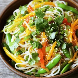 Die Hauptzutaten für diesen Salat sind einfach und frisch. Hier ist, was Sie brauchen: - 225 g Reisnudeln - 2 Esslöffel Sesamöl - 1 Esslöffel frischer Ingwer, fein gehackt - 2 Knoblauchzehen, fein gehackt - 1 Tasse Zuckerschoten, geputzt - 1 Paprika, in Streifen geschnitten (jede Farbe) - 1 Karotte, gerieben - 1 Gurke, in Streifen geschnitten - 60 g Koriander, gehackt - 3 Frühlingszwiebeln, in Ringe geschnitten - 60 ml Sojasauce - 1 Esslöffel Reisessig - 1 Esslöffel Honig - 2 Teelöffel Sesamsamen (zum Garnieren) Zusätzliche Zutaten können den Geschmack verbessern. Hier sind einige Ideen: - Avocado für Cremigkeit - Chili für etwas Schärfe - Erdnüsse für einen knusprigen Biss - Limettensaft für Frische - Mangostreifen für Süße Sesam-Ingwer-Nudelsalat ist nicht nur lecker, sondern auch gesund. Hier sind einige Vorteile: - Reisnudeln sind glutenfrei und leicht verdaulich. - Ingwer hilft bei der Verdauung und hat entzündungshemmende Eigenschaften. - Paprika und Karotten sind reich an Vitaminen und Antioxidantien. - Koriander kann den Blutdruck senken und hat viele Nährstoffe. - Sesamöl enthält gesunde Fette, die gut für das Herz sind. Diese Kombination macht den Salat nahrhaft und frisch. Sie können das Rezept unter [Full Recipe] finden. Kochen Sie die Reisnudeln gemäß den Anweisungen auf der Verpackung. Verwenden Sie einen großen Topf mit viel Wasser. Sobald die Nudeln weich sind, spülen Sie sie unter kaltem Wasser ab. Dies stoppt den Kochprozess. Lassen Sie die Nudeln gut abtropfen und stellen Sie sie beiseite. Erhitzen Sie in einer großen Pfanne 2 Esslöffel Sesamöl bei mittlerer Hitze. Fügen Sie 1 Esslöffel gehackten Ingwer und 2 fein gehackte Knoblauchzehen hinzu. Braten Sie die Mischung für etwa 2 Minuten an. Sie sollten einen angenehmen Duft wahrnehmen. Geben Sie 1 Tasse Zuckerschoten, 1 in Streifen geschnittene Paprika und 1 geriebene Karotte in die Pfanne. Braten Sie das Gemüse weitere 3-4 Minuten an. Es sollte leicht weich, aber noch knackig bleiben. So bleibt der Salat frisch und knusprig. In einer kleinen Schüssel verrühren Sie 60 ml Sojasauce, 1 Esslöffel Reisessig und 1 Esslöffel Honig. Mischen Sie alles gut, bis eine glatte Mischung entsteht. Dieses Dressing gibt dem Salat einen tollen Geschmack. In einer großen Schüssel kombinieren Sie die abgekühlten Reisnudeln mit dem angebratenen Gemüse. Träufeln Sie das Dressing darüber und mischen Sie alles vorsichtig. Fügen Sie nun 1 in Streifen geschnittene Gurke, 60 g gehackten Koriander und 3 in Ringe geschnittene Frühlingszwiebeln hinzu. Heben Sie alles sanft unter den Nudelsalat. Servieren Sie den Salat sofort oder kühlen Sie ihn für 30 Minuten im Kühlschrank. So können sich die Aromen besser entfalten. Vor dem Servieren streuen Sie 2 Teelöffel Sesamsamen obendrauf. Für die vollständige Anleitung schauen Sie sich das [Full Recipe] an. Ein häufiger Fehler ist, die Nudeln zu lange zu kochen. Folge den Anweisungen auf der Verpackung. Spüle die Nudeln nach dem Kochen sofort mit kaltem Wasser ab. So werden sie nicht matschig. Ein weiterer Fehler ist, das Gemüse zu lange zu braten. Es soll knackig bleiben. Halte die Bratzeit auf etwa 3-4 Minuten. Lager den Salat in einem luftdichten Behälter im Kühlschrank. So bleibt er frisch. Der Salat hält sich etwa 2-3 Tage. Wenn du ihn länger aufbewahren möchtest, lagere das Dressing getrennt. Mische es erst kurz vor dem Servieren. So bleibt der Salat knackig und lecker. Das Dressing ist vielseitig. Du kannst die Sojasauce nach Geschmack anpassen. Magst du es salziger? Füge mehr Sojasauce hinzu. Wenn du es süßer magst, gib mehr Honig dazu. Für einen schärferen Geschmack, füge etwas Chili oder Sriracha hinzu. Experimentiere mit Aromen und finde deine perfekte Mischung. {{image_4}} Der Sesam-Ingwer-Nudelsalat ist von Natur aus leicht anpassbar. Für eine vegetarische Version lasse einfach den Honig weg und nutze Agavendicksaft oder einen anderen Süßstoff. Wenn du eine vegane Variante möchtest, achte auf die Wahl der Sojasauce. Viele Sojasaucen sind vegan, aber prüfe die Zutaten. Du kannst auch noch mehr Gemüse wie Brokkoli oder Radieschen hinzufügen. So bleibt der Salat frisch und bunt. Wenn du mehr Protein möchtest, gibt es tolle Optionen. Du kannst gekochtes Hähnchen oder Garnelen hinzufügen. Beides gibt dem Salat mehr Geschmack und Nährstoffe. Wenn du eine pflanzliche Wahl bevorzugst, probiere Tofu. Schneide ihn in Würfel und brate ihn knusprig an. Das gibt eine tolle Textur und macht den Salat sättigender. Du kannst die Gemüsesorten in diesem Salat leicht variieren. Wenn du keine Zuckerschoten magst, nimm einfach Erbsen oder Mangold. Paprika kann durch Tomaten oder Avocado ersetzt werden. Karotten können auch durch Rettich oder Zucchini ersetzt werden. Lass deiner Kreativität freien Lauf und nutze, was du zur Hand hast. So bleibt der Salat spannend und lecker. Um den Sesam-Ingwer-Nudelsalat frisch zu halten, bewahre ihn in einem luftdichten Behälter auf. Die Kühle im Kühlschrank hilft, die Aromen zu erhalten. Der Salat bleibt so für 2 bis 3 Tage genießbar. Wenn du ihn länger aufbewahren möchtest, lagere das Dressing separat. So bleibt die Frische der Zutaten erhalten. Das Einfrieren des gesamten Salats ist nicht ratsam. Die Textur der Nudeln und des Gemüses leidet darunter. Du kannst jedoch die gekochten Reisnudeln und das Gemüse getrennt einfrieren. Achte darauf, sie gut zu verpacken, um Frostschäden zu vermeiden. Diese Zutaten halten sich bis zu 2 Monate im Gefrierfach. Der Salat schmeckt am besten frisch. Wenn du Reste hast, genieße sie innerhalb von 2 bis 3 Tagen. Vor dem Essen, schau dir die Zutaten an. Wenn etwas seltsam riecht oder aussieht, entsorge es. Frische und Sicherheit sind wichtig, besonders bei frischen Zutaten. Sie können den Salat bis zu zwei Tage im Voraus machen. Lagern Sie ihn in einem luftdichten Behälter. So bleibt er frisch. Am besten schmeckt der Salat, wenn Sie ihn kurz vor dem Servieren anrichten. Das gibt den Aromen Zeit, sich zu verbinden. Ja, Sie können glutenfreie Nudeln verwenden. Reisnudeln sind eine gute Option. Sie haben eine ähnliche Textur und nehmen die Aromen gut auf. Achten Sie darauf, die Kochzeit anzupassen. So vermeiden Sie, dass die Nudeln zu weich werden. Verschiedene Beilagen passen gut zu diesem Salat. Hier sind einige Ideen: - Gegrilltes Hähnchen für zusätzliches Protein - Frühlingsrollen für einen crunchy Snack - Gebratene Tofu-Stücke für eine vegane Option - Eine leichte Suppe, wie Miso oder Gemüsebrühe Diese Beilagen ergänzen die frischen und nahrhaften Aromen des Salats. Sie machen die Mahlzeit runder und befriedigend. Dieser Blogbeitrag gibt einen umfassenden Überblick über den Sesam-Ingwer-Nudelsalat. Wir haben die Haupt- und optionale Zutaten, die Nährstoffe und ihren Nutzen für die Gesundheit behandelt. Die Schritt-für-Schritt-Anleitung zeigt, wie man die Reisnudeln zubereitet, Ingwer und Knoblauch anbrät und den Salat zusammenstellt. Mit Tipps zur Lagerung und Variationen macht dieses Rezept Spaß und bleibt frisch. Überlege, deinen Salat anzupassen und verschiedene Proteine hinzuzufügen. Experimentiere mit den Zutaten, um dein perfektes Gericht zu finden.
