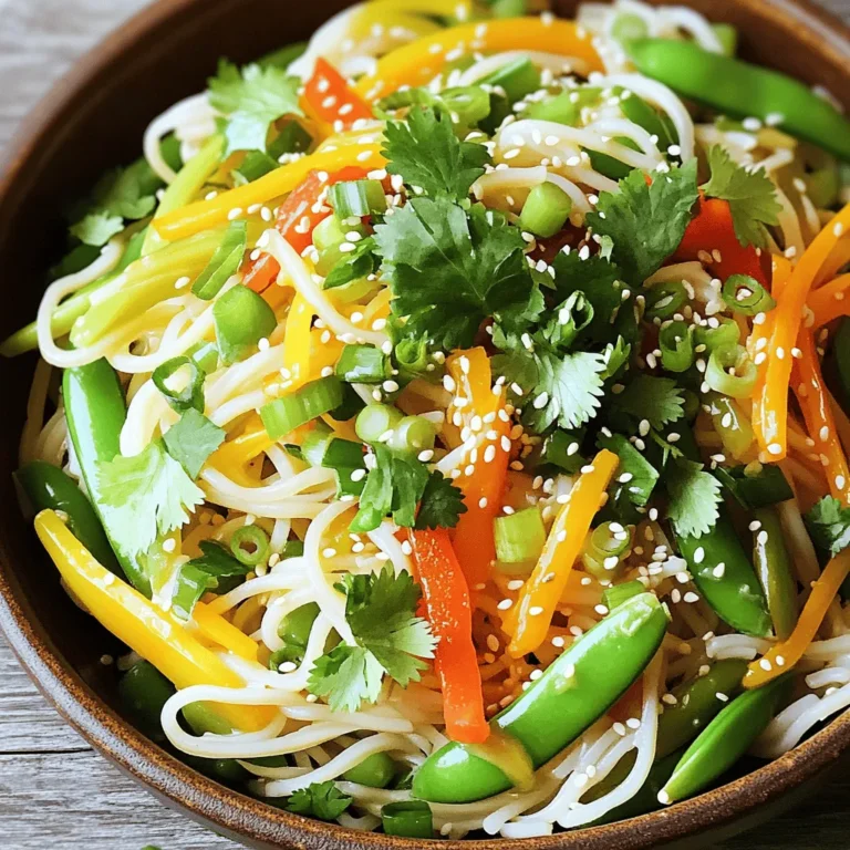 Die Hauptzutaten für diesen Salat sind einfach und frisch. Hier ist, was Sie brauchen: - 225 g Reisnudeln - 2 Esslöffel Sesamöl - 1 Esslöffel frischer Ingwer, fein gehackt - 2 Knoblauchzehen, fein gehackt - 1 Tasse Zuckerschoten, geputzt - 1 Paprika, in Streifen geschnitten (jede Farbe) - 1 Karotte, gerieben - 1 Gurke, in Streifen geschnitten - 60 g Koriander, gehackt - 3 Frühlingszwiebeln, in Ringe geschnitten - 60 ml Sojasauce - 1 Esslöffel Reisessig - 1 Esslöffel Honig - 2 Teelöffel Sesamsamen (zum Garnieren) Zusätzliche Zutaten können den Geschmack verbessern. Hier sind einige Ideen: - Avocado für Cremigkeit - Chili für etwas Schärfe - Erdnüsse für einen knusprigen Biss - Limettensaft für Frische - Mangostreifen für Süße Sesam-Ingwer-Nudelsalat ist nicht nur lecker, sondern auch gesund. Hier sind einige Vorteile: - Reisnudeln sind glutenfrei und leicht verdaulich. - Ingwer hilft bei der Verdauung und hat entzündungshemmende Eigenschaften. - Paprika und Karotten sind reich an Vitaminen und Antioxidantien. - Koriander kann den Blutdruck senken und hat viele Nährstoffe. - Sesamöl enthält gesunde Fette, die gut für das Herz sind. Diese Kombination macht den Salat nahrhaft und frisch. Sie können das Rezept unter [Full Recipe] finden. Kochen Sie die Reisnudeln gemäß den Anweisungen auf der Verpackung. Verwenden Sie einen großen Topf mit viel Wasser. Sobald die Nudeln weich sind, spülen Sie sie unter kaltem Wasser ab. Dies stoppt den Kochprozess. Lassen Sie die Nudeln gut abtropfen und stellen Sie sie beiseite. Erhitzen Sie in einer großen Pfanne 2 Esslöffel Sesamöl bei mittlerer Hitze. Fügen Sie 1 Esslöffel gehackten Ingwer und 2 fein gehackte Knoblauchzehen hinzu. Braten Sie die Mischung für etwa 2 Minuten an. Sie sollten einen angenehmen Duft wahrnehmen. Geben Sie 1 Tasse Zuckerschoten, 1 in Streifen geschnittene Paprika und 1 geriebene Karotte in die Pfanne. Braten Sie das Gemüse weitere 3-4 Minuten an. Es sollte leicht weich, aber noch knackig bleiben. So bleibt der Salat frisch und knusprig. In einer kleinen Schüssel verrühren Sie 60 ml Sojasauce, 1 Esslöffel Reisessig und 1 Esslöffel Honig. Mischen Sie alles gut, bis eine glatte Mischung entsteht. Dieses Dressing gibt dem Salat einen tollen Geschmack. In einer großen Schüssel kombinieren Sie die abgekühlten Reisnudeln mit dem angebratenen Gemüse. Träufeln Sie das Dressing darüber und mischen Sie alles vorsichtig. Fügen Sie nun 1 in Streifen geschnittene Gurke, 60 g gehackten Koriander und 3 in Ringe geschnittene Frühlingszwiebeln hinzu. Heben Sie alles sanft unter den Nudelsalat. Servieren Sie den Salat sofort oder kühlen Sie ihn für 30 Minuten im Kühlschrank. So können sich die Aromen besser entfalten. Vor dem Servieren streuen Sie 2 Teelöffel Sesamsamen obendrauf. Für die vollständige Anleitung schauen Sie sich das [Full Recipe] an. Ein häufiger Fehler ist, die Nudeln zu lange zu kochen. Folge den Anweisungen auf der Verpackung. Spüle die Nudeln nach dem Kochen sofort mit kaltem Wasser ab. So werden sie nicht matschig. Ein weiterer Fehler ist, das Gemüse zu lange zu braten. Es soll knackig bleiben. Halte die Bratzeit auf etwa 3-4 Minuten. Lager den Salat in einem luftdichten Behälter im Kühlschrank. So bleibt er frisch. Der Salat hält sich etwa 2-3 Tage. Wenn du ihn länger aufbewahren möchtest, lagere das Dressing getrennt. Mische es erst kurz vor dem Servieren. So bleibt der Salat knackig und lecker. Das Dressing ist vielseitig. Du kannst die Sojasauce nach Geschmack anpassen. Magst du es salziger? Füge mehr Sojasauce hinzu. Wenn du es süßer magst, gib mehr Honig dazu. Für einen schärferen Geschmack, füge etwas Chili oder Sriracha hinzu. Experimentiere mit Aromen und finde deine perfekte Mischung. {{image_4}} Der Sesam-Ingwer-Nudelsalat ist von Natur aus leicht anpassbar. Für eine vegetarische Version lasse einfach den Honig weg und nutze Agavendicksaft oder einen anderen Süßstoff. Wenn du eine vegane Variante möchtest, achte auf die Wahl der Sojasauce. Viele Sojasaucen sind vegan, aber prüfe die Zutaten. Du kannst auch noch mehr Gemüse wie Brokkoli oder Radieschen hinzufügen. So bleibt der Salat frisch und bunt. Wenn du mehr Protein möchtest, gibt es tolle Optionen. Du kannst gekochtes Hähnchen oder Garnelen hinzufügen. Beides gibt dem Salat mehr Geschmack und Nährstoffe. Wenn du eine pflanzliche Wahl bevorzugst, probiere Tofu. Schneide ihn in Würfel und brate ihn knusprig an. Das gibt eine tolle Textur und macht den Salat sättigender. Du kannst die Gemüsesorten in diesem Salat leicht variieren. Wenn du keine Zuckerschoten magst, nimm einfach Erbsen oder Mangold. Paprika kann durch Tomaten oder Avocado ersetzt werden. Karotten können auch durch Rettich oder Zucchini ersetzt werden. Lass deiner Kreativität freien Lauf und nutze, was du zur Hand hast. So bleibt der Salat spannend und lecker. Um den Sesam-Ingwer-Nudelsalat frisch zu halten, bewahre ihn in einem luftdichten Behälter auf. Die Kühle im Kühlschrank hilft, die Aromen zu erhalten. Der Salat bleibt so für 2 bis 3 Tage genießbar. Wenn du ihn länger aufbewahren möchtest, lagere das Dressing separat. So bleibt die Frische der Zutaten erhalten. Das Einfrieren des gesamten Salats ist nicht ratsam. Die Textur der Nudeln und des Gemüses leidet darunter. Du kannst jedoch die gekochten Reisnudeln und das Gemüse getrennt einfrieren. Achte darauf, sie gut zu verpacken, um Frostschäden zu vermeiden. Diese Zutaten halten sich bis zu 2 Monate im Gefrierfach. Der Salat schmeckt am besten frisch. Wenn du Reste hast, genieße sie innerhalb von 2 bis 3 Tagen. Vor dem Essen, schau dir die Zutaten an. Wenn etwas seltsam riecht oder aussieht, entsorge es. Frische und Sicherheit sind wichtig, besonders bei frischen Zutaten. Sie können den Salat bis zu zwei Tage im Voraus machen. Lagern Sie ihn in einem luftdichten Behälter. So bleibt er frisch. Am besten schmeckt der Salat, wenn Sie ihn kurz vor dem Servieren anrichten. Das gibt den Aromen Zeit, sich zu verbinden. Ja, Sie können glutenfreie Nudeln verwenden. Reisnudeln sind eine gute Option. Sie haben eine ähnliche Textur und nehmen die Aromen gut auf. Achten Sie darauf, die Kochzeit anzupassen. So vermeiden Sie, dass die Nudeln zu weich werden. Verschiedene Beilagen passen gut zu diesem Salat. Hier sind einige Ideen: - Gegrilltes Hähnchen für zusätzliches Protein - Frühlingsrollen für einen crunchy Snack - Gebratene Tofu-Stücke für eine vegane Option - Eine leichte Suppe, wie Miso oder Gemüsebrühe Diese Beilagen ergänzen die frischen und nahrhaften Aromen des Salats. Sie machen die Mahlzeit runder und befriedigend. Dieser Blogbeitrag gibt einen umfassenden Überblick über den Sesam-Ingwer-Nudelsalat. Wir haben die Haupt- und optionale Zutaten, die Nährstoffe und ihren Nutzen für die Gesundheit behandelt. Die Schritt-für-Schritt-Anleitung zeigt, wie man die Reisnudeln zubereitet, Ingwer und Knoblauch anbrät und den Salat zusammenstellt. Mit Tipps zur Lagerung und Variationen macht dieses Rezept Spaß und bleibt frisch. Überlege, deinen Salat anzupassen und verschiedene Proteine hinzuzufügen. Experimentiere mit den Zutaten, um dein perfektes Gericht zu finden.