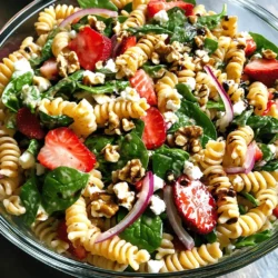 Für diesen Salat brauchen Sie einige frische und leckere Zutaten. Hier sind die Grundzutaten: - 2 Tassen Vollkornpasta (Fusilli oder Rotini) - 2 Tassen frischer Spinat, gewaschen und grob gehackt - 1 ½ Tassen Erdbeeren, entkelchert und in Scheiben geschnitten - ½ Tasse Feta-Käse, zerbröselt - ¼ Tasse rote Zwiebel, dünn geschnitten - ¼ Tasse Walnüsse, grob gehackt - 3 Esslöffel Olivenöl - 1 Esslöffel Balsamico-Essig - 1 Esslöffel Honig - Salz und Pfeffer nach Geschmack Diese Zutaten ergeben einen bunten und gesunden Salat. Die Kombination aus Pasta, Spinat und Erdbeeren macht das Gericht besonders frisch. Wenn Sie etwas Abwechslung wollen, können Sie einige optionale Zutaten hinzufügen: - Avocado für Cremigkeit - Gegrilltes Hähnchen für zusätzliches Protein - Sonnenblumenkerne für einen knackigen Biss - Minze oder Basilikum für extra Frische Diese Zusätze machen den Salat noch interessanter. Sie können die Zutaten nach Ihrem Geschmack anpassen. Dieser Salat ist nicht nur lecker, sondern auch nahrhaft. Hier sind einige Nährstoffe der Hauptzutaten: - Vollkornpasta: Enthält Ballaststoffe, die gut für die Verdauung sind. - Spinat: Reich an Eisen und Vitaminen A und C. - Erdbeeren: Voll mit Antioxidantien und Vitamin C. - Feta-Käse: Bietet Kalzium und Protein. - Walnüsse: Eine gute Quelle für gesunde Fette und Omega-3-Fettsäuren. Insgesamt ist dieser Salat eine gesunde Wahl für jede Mahlzeit. Besuchen Sie die [Full Recipe], um alle Schritte zur Zubereitung zu sehen. Zuerst bringe ich in einem großen Topf ausreichend gesalzenes Wasser zum Kochen. Ich füge die Vollkornpasta hinzu und koche sie gemäß der Anleitung auf der Verpackung. Es ist wichtig, die Pasta al dente zu kochen, damit sie beim Mischen nicht matschig wird. Nach dem Kochen gieße ich die Pasta ab und lasse sie etwas abkühlen. Während die Pasta abkühlt, bereite ich das Dressing vor. In einer kleinen Schüssel vermenge ich Olivenöl, Balsamico-Essig, Honig, Salz und Pfeffer. Ich rühre die Mischung gut um, bis alles gut kombiniert ist. Dieses Dressing gibt dem Salat einen herrlichen Geschmack. In einer großen Rührschüssel kombiniere ich die abgekühlte Pasta mit dem gehackten Spinat, den geschnittenen Erdbeeren, dem zerbröselten Feta, der roten Zwiebel und den Walnüssen. Ich achte darauf, dass alle Zutaten gut verteilt sind. Dann träufle ich das Dressing gleichmäßig über den Salat und rühre vorsichtig um, damit alles gut bedeckt ist. Der Salat kann sofort serviert werden. Ich empfehle aber, ihn für etwa 30 Minuten im Kühlschrank zu lassen. So mischen sich die Aromen besser. Wenn ich den Salat präsentiere, nutze ich eine große Glas-Schüssel, um die lebhaften Farben zu zeigen. Vor dem Servieren füge ich noch ein paar ganze Erdbeeren und einen Hauch Feta hinzu für das schöne Aussehen. Das macht den Salat noch ansprechender! Für das gesamte Rezept, inklusive der Zutaten und Zubereitung, siehe [Full Recipe]. Um den Erdbeer-Spinat-Pasta-Salat perfekt zuzubereiten, achte auf die Pasta. Koche sie nur bis al dente, damit sie nicht matschig wird. Kühle die Pasta nach dem Kochen ab. Das hilft, die Aromen frisch zu halten. Wasche den Spinat gründlich, um Sand oder Schmutz zu entfernen. Diese Schritte sorgen für einen leckeren und frischen Salat. Du kannst die Zutaten nach deinem Geschmack anpassen. Statt Walnüssen kannst du Mandeln oder Sonnenblumenkerne verwenden. Diese geben einen anderen Crunch. Probiere auch verschiedene Käsesorten. Ziegenkäse passt gut, wenn du einen würzigeren Geschmack magst. Füge andere Früchte wie Heidelbeeren oder Mango hinzu. Diese bringen neue Aromen ins Spiel. Das Dressing ist wichtig für den Geschmack. Wenn du etwas Neues probieren möchtest, nimm Joghurt statt Olivenöl. Das macht das Dressing cremiger. Du kannst auch Limettensaft anstelle von Balsamico-Essig verwenden. Das gibt dem Salat eine frische Note. Für eine süßere Variante, füge mehr Honig hinzu. Experimentiere mit den Zutaten, um deinen perfekten Salat zu finden. Ich empfehle, das [Full Recipe] zu befolgen, um alle Schritte einfach zu verstehen. {{image_4}} Wenn Sie eine vegetarische Variante des Erdbeer-Spinat-Pasta-Salats möchten, lassen Sie den Feta-Käse weg. Ersetzen Sie ihn durch Avocado. Die Avocado sorgt für eine cremige Textur. Sie können auch Kichererbsen hinzufügen. Diese geben mehr Biss und machen den Salat noch nahrhafter. Für mehr Protein können Sie gegrillte Hähnchenbrust oder Garnelen hinzufügen. Diese Optionen passen gut zu den frischen Aromen des Salats. Eine andere Möglichkeit ist, gekochte Quinoa zu verwenden. Quinoa ist eine großartige pflanzliche Proteinquelle und macht den Salat sättigender. Dieser Salat ist sehr anpassbar. Im Frühling können Sie frische Erbsen oder Spargel hinzufügen. Im Sommer passen Pfirsiche oder Heidelbeeren gut dazu. Im Herbst könnten geröstete Kürbiswürfel für eine neue Note sorgen. Im Winter sind Mandarinenscheiben eine tolle Ergänzung. So bleibt der Salat das ganze Jahr über frisch und spannend. Für das vollständige Rezept besuchen Sie die Seite [Full Recipe]. Um den Erdbeer-Spinat-Pasta-Salat frisch zu halten, verwenden Sie einen luftdichten Behälter. Stellen Sie sicher, dass der Salat gut abgedeckt ist. So bleibt die Frische länger erhalten. Wenn Sie den Salat nicht sofort essen, stellen Sie ihn in den Kühlschrank. Vermeiden Sie es, den Salat bei Raumtemperatur zu lagern. Der Salat hält sich im Kühlschrank etwa drei Tage. Nach diesem Zeitraum können die Zutaten anfangen, ihre Frische zu verlieren. Die Pasta kann weich werden, und die Erdbeeren können matschig wirken. Achten Sie darauf, den Salat vor dem Essen zu überprüfen. Sehen Sie sich den Salat genau an. Wenn der Spinat verwelkt oder die Erdbeeren braun sind, ist es Zeit, ihn wegzuwerfen. Auch ein unangenehmer Geruch kann auf schlechte Qualität hindeuten. Seien Sie vorsichtig mit abgelaufenen Zutaten. Genießen Sie den Salat, solange er frisch ist, um den besten Geschmack zu erhalten. Um die beste Erdbeer-Spinat-Pasta-Salat zu machen, achte auf frische Zutaten. Verwende reife Erdbeeren und frischen Spinat. Koche die Vollkornpasta al dente und lasse sie abkühlen. Das Dressing aus Olivenöl, Balsamico-Essig und Honig bringt die Aromen zusammen. Mische alles gut und achte darauf, dass die Zutaten gleichmäßig verteilt sind. Das macht den Salat köstlich und gesund. Ja, du kannst das Rezept im Voraus zubereiten. Bereite den Salat bis zu einem Tag im Voraus vor. Lasse ihn im Kühlschrank ziehen. So vermischen sich die Aromen besser. Aber mache das Dressing separat. Füge es kurz vor dem Servieren hinzu. So bleibt der Salat frisch und knackig. Zu diesem Salat passen viele Beilagen. Du kannst gegrilltes Hähnchen oder Garnelen servieren. Auch ein Stück Baguette oder Fladenbrot passt gut. Wenn du etwas Herzhaftes möchtest, probiere Käseplatten oder Antipasti. Diese Optionen ergänzen den frischen Geschmack des Salats perfekt. Erdbeer-Spinat-Pasta-Salat ist einfach und lecker. Wir haben die Zutaten, Zubereitungsschritte, Tipps und Variationen behandelt. Die Nährstoffe helfen, gesund zu essen. Achten Sie auf die Lagerung, um die Frische zu halten. Experimentieren Sie mit verschiedenen Zutaten und Dressings für Ihren perfekten Salat. Mit diesen Ideen zaubern Sie viel Geschmack auf den Tisch. Genießen Sie die frischen Aromen und die bunten Farben in Ihrer Schüssel.