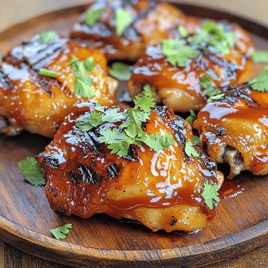Für mein süß-scharfes BBQ-Hühnchen brauchst du: - 4 Hähnchenoberschenkel (mit Knochen und Haut) - 1 Tasse BBQ-Sauce (gekauft oder selbstgemacht) - 2 Esslöffel Honig - 1 Esslöffel Sriracha-Sauce - 1 Esslöffel Sojasauce - 2 Knoblauchzehen, fein gehackt - 1 Teelöffel geräuchertes Paprikapulver - 1 Teelöffel schwarzer Pfeffer - Salz nach Geschmack - Frischer Koriander, gehackt (zum Garnieren) Die Qualität der Zutaten macht einen großen Unterschied. Frische Hähnchenstücke sorgen für einen besseren Geschmack. Achte darauf, dass die BBQ-Sauce gut gewürzt ist. Du kannst eine eigene Sauce machen oder eine hochwertige kaufen. Honig sollte echt und nicht zu dickflüssig sein. Frische Knoblauchzehen sind aromatischer als das Pulver. Geräuchertes Paprikapulver gibt ein tolles Aroma, also wähle eine gute Marke. Du findest alle Zutaten in deinem örtlichen Supermarkt. Die meisten haben frisches Hühnchen und eine Auswahl an Saucen. Für spezielle Zutaten wie Sriracha oder geräuchertes Paprikapulver kannst du auch in asiatischen oder spezialisierten Geschäften nachsehen. Online-Shops bieten oft eine große Auswahl, wenn du etwas Bestimmtes suchst. Achte auf frische Produkte und gute Bewertungen. Um die Marinade zu machen, benötigst du eine Schüssel. Mische die BBQ-Sauce, den Honig und die Sriracha-Sauce. Füge die Sojasauce und den gehackten Knoblauch hinzu. Dann kommt das geräucherte Paprikapulver und der schwarze Pfeffer. Rühre alles gut um, bis es gleichmäßig aussieht. Diese Marinade bringt viel Geschmack ins Hühnchen. Nimm die Hähnchenoberschenkel und lege sie in einen großen, wiederverschließbaren Beutel. Gieße die Marinade über das Hühnchen. Achte darauf, dass jedes Stück gut bedeckt ist. Schließe den Beutel oder decke die Schüssel ab. Lass das Hühnchen mindestens 1 Stunde im Kühlschrank marinieren. Wenn du mehr Zeit hast, lasse es über Nacht. So wird der Geschmack noch intensiver. Heize den Grill auf mittelhohe Hitze vor. Wenn du keinen Grill hast, kannst du auch eine Grillpfanne verwenden. Nimm das Hühnchen aus der Marinade und lasse die überschüssige Marinade abtropfen. Lege die Hähnchen mit der Hautseite nach unten auf den Grill. Grill die Stücke etwa 6-7 Minuten lang. Wende sie dann und bestreiche sie mit der restlichen Marinade. Grill sie weiter für 6-8 Minuten, bis die Innentemperatur 75 °C erreicht. Lass das Hühnchen nach dem Grillen 5 Minuten ruhen. Vor dem Servieren kannst du frischen Koriander darüber streuen. Für das vollständige Rezept, sieh dir [Full Recipe] an. Um den Geschmack zu steigern, marinieren Sie das Hühnchen länger. Eine Übernacht-Marinade gibt dem Fleisch mehr Aroma. Fügen Sie auch frischen Ingwer oder Limettensaft zur Marinade hinzu. Diese Zutaten bringen Frische und Tiefe. Bei der Grillzeit sollten Sie darauf achten, die Haut knusprig zu grillen. So bleibt das Fleisch saftig. Nutzen Sie einen Gas- oder Holzkohlegrill für das beste Ergebnis. Holzkohle verleiht dem Hühnchen einen rauchigen Geschmack. Verwenden Sie einen Grillthermometer, um die Temperatur zu überprüfen. Stecken Sie das Thermometer in die dickste Stelle des Huhns. Achten Sie darauf, den Grilldeckel während des Garens geschlossen zu halten. So bleibt die Hitze im Grill und das Hühnchen gar. Ein perfekt gegrilltes Hühnchen hat eine goldene, knusprige Haut. Die Innentemperatur sollte 75 °C erreichen. Wenn der Saft klar ist und nicht mehr rosa, ist das Hühnchen fertig. Lassen Sie das Hühnchen nach dem Grillen ruhen. Dies hilft, die Säfte im Fleisch zu halten. Vor dem Servieren mit frischem Koriander garnieren, um einen schönen Farbkontrast zu bieten. {{image_4}} Für die Marinade kannst du viele Zutaten verwenden. Anstelle von Honig kannst du Agavendicksaft nehmen. Das gibt eine ähnliche Süße. Wenn du es schärfer magst, füge mehr Sriracha hinzu. Du kannst auch andere Gewürze ausprobieren, wie Ingwer oder Kreuzkümmel. Diese geben dem Hühnchen einen neuen Geschmack. Du möchtest das Rezept für Vegetarier oder Veganer anpassen? Verwende Tofu oder Tempeh anstelle von Hühnchen. Marinade bleibt gleich. Achte darauf, dass du einen veganen BBQ-Sauce verwendest. So erhältst du ein köstliches, süß-scharfes Gericht ohne Fleisch. Es schmeckt einfach toll! Eingelegtes Hühnchen hat einen tiefen Geschmack. Du lässt es länger in der Marinade. Die BBQ-Glasur kommt später ins Spiel. Sie gibt dem Hühnchen eine schöne, glänzende Schicht. Ein Tipp: Beide Methoden sind lecker! Du kannst sie sogar kombinieren. Probiere es aus und finde deinen Favoriten. Wenn du Reste von deinem süß-scharfen BBQ-Hühnchen hast, bewahre sie sicher auf. Lass das Hühnchen zuerst auf Raumtemperatur abkühlen. Danach packe die Stücke in einen luftdichten Behälter. Du kannst auch Frischhaltefolie verwenden. So bleibt das Hühnchen frisch und lecker. Achte darauf, das Hühnchen innerhalb von zwei Stunden nach dem Grillen zu lagern. Um die Reste wieder warm zu machen, gibt es ein paar einfache Methoden. Du kannst das Hühnchen in der Mikrowelle erhitzen. Lege die Stücke auf einen Teller und decke sie mit einem feuchten Tuch ab. So bleibt das Fleisch saftig. Eine andere Möglichkeit ist das Erhitzen im Ofen. Stelle den Ofen auf 175 °C ein und lege das Hühnchen auf ein Backblech. Decke es mit Alufolie ab, damit es nicht austrocknet. Erhitze es für etwa 15-20 Minuten. Im Kühlschrank hält sich das Hühnchen etwa drei bis vier Tage. Stelle sicher, dass der Behälter gut verschlossen ist. Wenn du das Hühnchen länger aufbewahren möchtest, friere es ein. Im Gefrierfach bleibt es bis zu drei Monate frisch. Vergiss nicht, es in einem gefriergeeigneten Behälter zu lagern. So vermeidest du Gefrierbrand und erhältst den besten Geschmack. Um die beste BBQ-Sauce zu machen, mischen Sie einfach die folgenden Zutaten: - 1 Tasse BBQ-Sauce - 2 Esslöffel Honig - 1 Esslöffel Sriracha-Sauce - 1 Esslöffel Sojasauce - 2 Knoblauchzehen, fein gehackt - 1 Teelöffel geräuchertes Paprikapulver - 1 Teelöffel schwarzer Pfeffer - Salz nach Geschmack Mischen Sie alles in einer Schüssel. Rühren Sie gut um, bis alles gut kombiniert ist. Schmecken Sie die Sauce ab. Fügen Sie mehr Honig oder Sriracha hinzu, um den Geschmack zu verbessern. Ja, Sie können das Hühnchen auch im Ofen zubereiten. Heizen Sie den Ofen auf 200 °C vor. Legen Sie das marinierte Hühnchen auf ein Backblech. Backen Sie es für 30 bis 35 Minuten. Überprüfen Sie die Innentemperatur. Diese sollte 75 °C erreichen. Gute Beilagen sind: - Gegrilltes Gemüse - Kartoffelsalat - Coleslaw - Reis - Maisbrot Diese Beilagen passen gut zu dem süß-scharfen Geschmack des Hühnchens. Sie runden das Gericht ab und bieten eine schöne Auswahl. Zusammenfassend haben wir die besten Zutaten und deren Qualität besprochen. Ich habe euch gezeigt, wie ihr das Hühnchen perfekt marinieren und grillen könnt. Tipps, Tricks und Variationen helfen euch, alleine oder mit Freunden zu genießen. Zudem erfahrt ihr, wie ihr Reste aufbewahrt und wiederaufwärmt. Achtet darauf, die häufigsten Fragen zu klären, um sicher zu grillen. Jetzt seid ihr bereit, die Köstlichkeiten selbst zuzubereiten. Viel Spaß beim Grillen und Genießen!