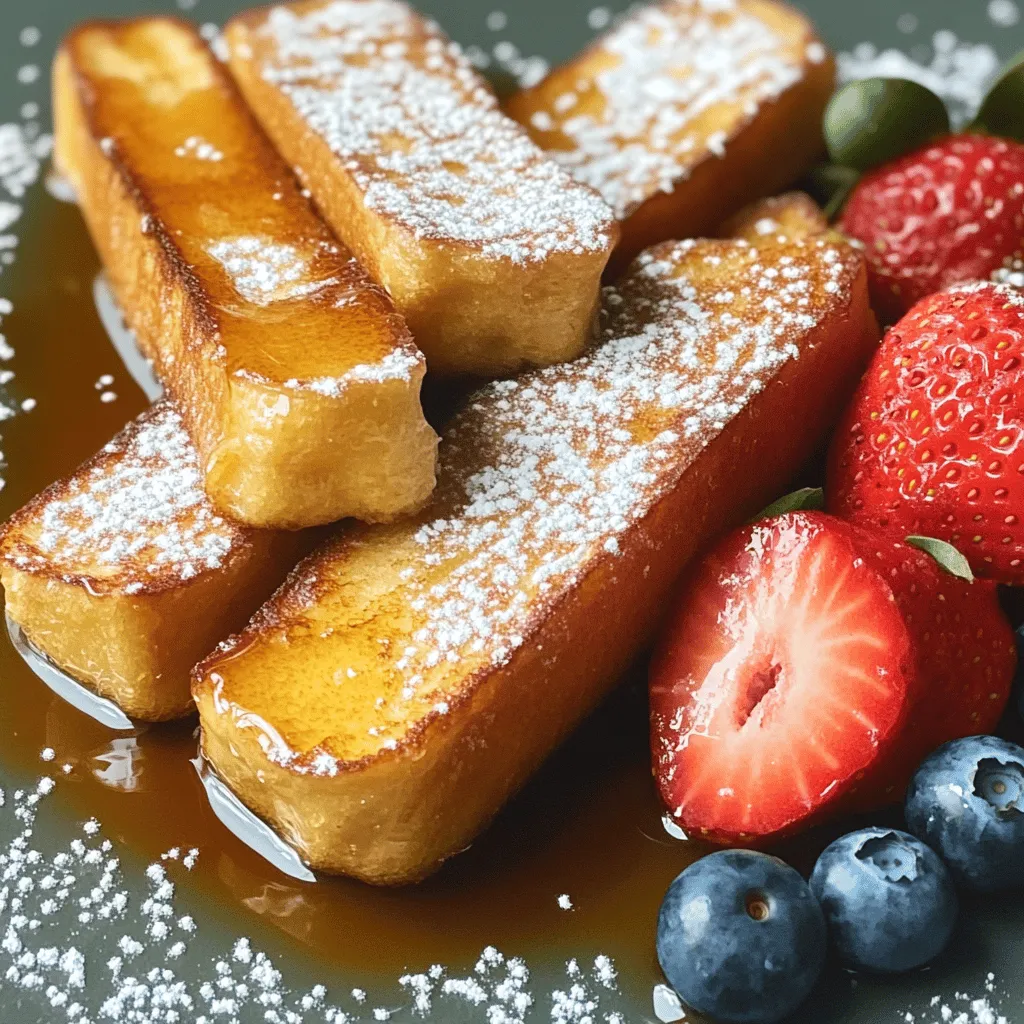 Für köstliche French Toast-Sticks brauchst du einige einfache Zutaten. Hier sind die Hauptzutaten: - 6 Scheiben dickes Brot (am besten Brioche oder Challah) - 2 große Eier - 120 ml Milch (oder eine pflanzliche Alternative) - 1 Teelöffel Vanilleextrakt - 1 Teelöffel gemahlener Zimt - 2 Esslöffel Zucker (optional, nach Geschmack anpassen) - Eine Prise Salz - Kochspray (oder etwas geschmolzene Butter zum Einfetten) - Ahornsirup oder Puderzucker zum Servieren Du kannst verschiedene Brotsorten für diesen Snack verwenden. Brioche ist weich und süß. Challah hat eine schöne Struktur und hält die Eimischung gut. Auch Vollkornbrot kann eine gesunde Wahl sein. Probiere verschiedene Brote aus, um deinen Favoriten zu finden. Die Präsentation macht viel aus. Serviere die Sticks warm, bestreut mit Puderzucker oder mit Ahornsirup beträufelt. Du kannst auch frisches Obst wie Erdbeeren oder Blaubeeren dazugeben. Das bringt Farbe und Nährstoffe. Dips wie Schokoladensauce oder Joghurt machen das Essen noch aufregender. Diese Ideen machen dein Frühstück besonders und lecker! Zuerst wähle ich die Zutaten aus. Diese sind wichtig für den Geschmack. Du brauchst: - 6 Scheiben dickes Brot (Brioche oder Challah sind am besten) - 2 große Eier - 120 ml Milch (oder pflanzliche Milch) - 1 Teelöffel Vanilleextrakt - 1 Teelöffel gemahlener Zimt - 2 Esslöffel Zucker (nach Geschmack) - Eine Prise Salz - Kochspray oder etwas geschmolzene Butter Jetzt heize den Air Fryer auf 190°C vor. Lasse ihn etwa 5 Minuten laufen. Das sorgt für eine gute Hitze. Ich schneide jede Brotscheibe in drei gleichmäßige Streifen. Das macht sie perfekt für das Eintauchen. In einer Schüssel verquirle ich die Eier, Milch, Vanilleextrakt, Zimt, Zucker und Salz. Diese Mischung sollte glatt sein. Jetzt tauche ich jeden Brotstick in die Mischung. Es ist wichtig, dass jeder Stick gut benetzt ist. Lasse überschüssige Flüssigkeit abtropfen, bevor ich sie auf einen Teller lege. Ich sprühe den Korb des Air Fryers leicht mit Kochspray ein. Alternativ kann ich auch geschmolzene Butter verwenden. Dann lege ich die Brotsticks in einer einzigen Schicht in den Korb. Achte darauf, dass sie nicht überfüllt sind. Ich frittiere die Sticks für etwa 8-10 Minuten. Es ist wichtig, sie zur Hälfte der Garzeit zu wenden. So werden sie goldbraun und knusprig. Nach dem Garen nehme ich die Sticks heraus und lasse sie eine Minute abkühlen. Serviere die warmen Brotsticks mit Puderzucker oder Ahornsirup. Das macht das Gericht besonders lecker! Um die besten Air Fryer French Toast Sticks zu machen, sind ein paar Dinge wichtig. Verwende dickes Brot wie Brioche oder Challah. Dies gibt den Sticks eine perfekte Textur. Achte darauf, dass du die Eimischung gut verrührst. So verteilt sich der Geschmack gleichmäßig. Tauche die Brotsticks kurz in die Mischung. Zu langes Einweichen macht sie matschig. Sprühe den Air Fryer gut ein, damit die Sticks nicht kleben bleiben. Ein häufiger Fehler ist, die Sticks zu dicht im Air Fryer zu legen. Dies lässt die Luft nicht gut zirkulieren. So werden die Sticks nicht knusprig. Wende die Sticks zur Hälfte der Garzeit. So bräunen sie gleichmäßig. Achte auf die Garzeit; zu langes Frittieren macht sie hart. Für glutenfreie Sticks kannst du glutenfreies Brot verwenden. Für eine pflanzliche Option nimm pflanzliche Milch und Eierersatz. Du kannst auch den Zucker ganz weglassen oder durch Honig ersetzen. So passt das Rezept zu verschiedenen Diäten. Sei kreativ mit den Dips! Joghurt oder frisches Obst sind tolle Ergänzungen. {{image_4}} Um Ihre luftfrittieren French Toast-Sticks interessanter zu machen, fügen Sie weitere Aromen hinzu. Zum Beispiel können Sie: - Kakaopulver: Für schokoladige Sticks, mischen Sie 1-2 Esslöffel in die Eimischung. - Zitrusschale: Ein Teelöffel Zitronen- oder Orangenschale bringt Frische. - Kokosraspeln: Fügen Sie eine Handvoll hinzu, um einen tropischen Geschmack zu erzeugen. Brot ist die Grundlage für dieses Rezept. Hier sind einige tolle Alternativen: - Sauerteigbrot: Es hat eine wunderbare Textur und einen tollen Geschmack. - Vollkornbrot: Für eine gesündere Wahl ist dies eine gute Idee. - Glutenfreies Brot: Es gibt viele glutenfreie Optionen, die gut funktionieren. Zusätzlich können Sie verschiedene Beilagen ausprobieren: - Frische Früchte: Erdbeeren oder Bananen sind perfekt dazu. - Nüsse: Mandeln oder Walnüsse geben einen knusprigen Biss. Die Dips machen Ihr Frühstück noch spannender. Hier sind einige Vorschläge: - Ahornsirup: Der Klassiker, süß und lecker. - Joghurt: Griechischer Joghurt ist gesund und cremig. - Erdbeermarmelade: Eine fruchtige Note macht alles besser. Experimentieren Sie mit diesen Variationen. So wird Ihr Frühstück nie langweilig! Ich liebe es, neue Kombinationen auszuprobieren. Wenn du übrig gebliebene French Toast-Sticks hast, lagere sie in einem luftdichten Behälter. Stelle sicher, dass sie vollständig abgekühlt sind, bevor du sie hineinlegst. So bleiben sie frisch und lecker. Du kannst sie auch mit einem Stück Backpapier trennen, damit sie nicht zusammenkleben. Um die Sticks wieder aufzuwärmen, benutze den Air Fryer. Stelle ihn auf 180°C (350°F) ein und erwärme die Sticks 3-5 Minuten lang. Dies macht sie schön knusprig. Alternativ kannst du auch eine Mikrowelle nutzen, aber die Sticks werden weniger knusprig. Ich empfehle den Air Fryer für beste Ergebnisse. Im Kühlschrank halten die Sticks etwa 3-4 Tage. Im Gefrierfach sind sie bis zu 2 Monate haltbar. Wenn du sie einfrierst, lege sie in einen gefrierfesten Beutel und drücke die Luft heraus. So bleiben sie frisch und schmackhaft. Achte darauf, sie langsam im Kühlschrank aufzutauen, bevor du sie aufwärmst. Die French Toast-Sticks sollten etwa 8 bis 10 Minuten im Air Fryer garen. Ich empfehle, die Sticks nach der Hälfte der Zeit zu wenden. So werden sie gleichmäßig knusprig und goldbraun. Achten Sie darauf, die Sticks nicht zu überfüllen. Wenn Ihr Air Fryer klein ist, frittieren Sie sie in mehreren Durchgängen. Ja, Sie können die Sticks im Voraus zubereiten. Bereiten Sie die Brotsticks einfach vor und tauchen Sie sie in die Eimischung. Legen Sie sie dann auf ein Blech oder in einen Behälter. Decken Sie sie ab und stellen Sie sie in den Kühlschrank. Wenn Sie bereit sind, sie zu kochen, nehmen Sie sie heraus und frittieren Sie sie direkt im Air Fryer. Dies spart Zeit am Morgen. Es gibt viele leckere Dips, die gut zu French Toast-Sticks passen. Hier sind einige meiner Favoriten: - Ahornsirup - Schokoladensauce - Honig - Joghurt - Erdbeermarmelade - Erdnussbutter Diese Dips bringen Freude und Vielfalt auf den Teller. Probieren Sie verschiedene Kombinationen aus, um Ihren Lieblingsgeschmack zu finden! French Toast-Sticks sind einfach und lecker, besonders wenn man einen Air Fryer nutzt. Wir haben die Zutaten, die Zubereitung und Tipps für perfektes Frittieren besprochen. Variationen und Aufbewahrung helfen dir, Abwechslung und frische Sticks zu genießen. Mit diesen Ideen bist du bereit, eigene French Toast-Sticks zu machen. Denk daran, dass kreatives Kochen Spaß macht. Nutze die Tipps und trau dich, Neues auszuprobieren!