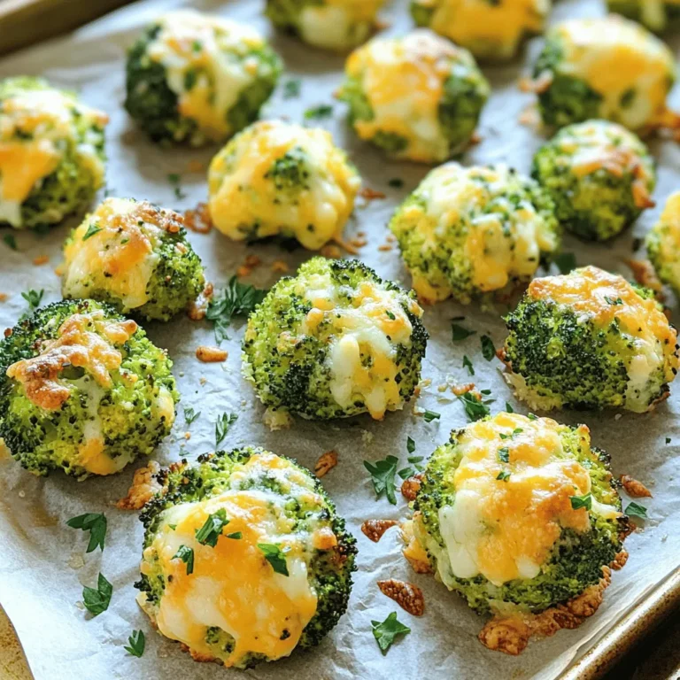 Für die perfekten Käsegebackenen Brokkolibällchen benötigst du folgende Zutaten: - 2 Tassen frische Brokkoliröschen - 1 Tasse geriebener Cheddar-Käse - 1/2 Tasse Frischkäse, weich gemacht - 1/4 Tasse geriebener Parmesan-Käse - 1/2 Tasse Paniermehl (oder Vollkornmehl für eine gesündere Wahl) Diese Zutaten sind einfach zu finden und machen das Gericht lecker und nahrhaft. Um den Brokkoli noch besser zu machen, fügen wir einige Gewürze und Öl hinzu: - 1 Teelöffel Knoblauchpulver - 1 Teelöffel Zwiebelpulver - 1/2 Teelöffel schwarzer Pfeffer - Salz nach Geschmack - 2 Esslöffel Olivenöl Die Gewürze geben dem Brokkoli einen tollen Geschmack. Das Olivenöl hilft, alles gut zu vermischen. Wenn du gesündere Optionen suchst, habe ich einige Vorschläge: - Statt Paniermehl kannst du Haferflocken verwenden. - Verwende griechischen Joghurt anstelle von Frischkäse. Diese Alternativen machen die Bällchen gesünder, ohne den Geschmack zu verlieren. Für die vollständige Rezeptanleitung, schau dir das [Full Recipe] an. Zuerst waschen Sie die frischen Brokkoliröschen gut ab. Trocknen Sie sie vorsichtig. Schneiden Sie die Röschen in kleinere Stücke. So werden sie gleichmäßiger gar. Geben Sie die Brokkoliröschen in eine große Schüssel. Fügen Sie Olivenöl, Knoblauchpulver, Zwiebelpulver, schwarzen Pfeffer und Salz hinzu. Mischen Sie alles gut, bis der Brokkoli gleichmäßig bedeckt ist. In einer anderen Schüssel vermengen Sie den geriebenen Cheddar-Käse, den weichen Frischkäse, den geriebenen Parmesan-Käse und das Paniermehl. Rühren Sie alles gut um, bis die Mischung gleichmäßig ist. Diese Käsemischung gibt den Brokkolibällchen einen tollen Geschmack. Heizen Sie Ihren Ofen auf 200°C vor. Legen Sie ein Backblech mit Backpapier aus. Verteilen Sie die gewürzten Brokkoliröschen auf dem Blech. Rösten Sie sie für 15 Minuten im Ofen. Sie sollten zart und leicht knusprig sein. Nehmen Sie das Blech heraus und lassen Sie den Brokkoli kurz abkühlen. Schneiden Sie ihn dann in mundgerechte Stücke. Jetzt kommt der spannende Teil. Geben Sie die Brokkolistücke in die Käsemischung. Falten Sie alles vorsichtig zusammen. Formen Sie kleine Bällchen mit den Händen oder einem Löffel. Legen Sie sie zurück auf das Backblech. Backen Sie die Bällchen für weitere 10-12 Minuten. Sie sind fertig, wenn sie goldbraun und blubbernd sind. Lassen Sie sie kurz abkühlen und garnieren Sie sie mit frischer Petersilie. Für das gesamte Rezept schauen Sie sich die [Full Recipe] an. Um die Brokkolibällchen perfekt zu machen, ist die Konsistenz wichtig. Der Brokkoli sollte vor dem Mischen leicht gekocht werden. Dies macht ihn weicher und leichter zu formen. Wenn Sie ihn zu lange kochen, wird er matschig. Die Mischung aus Käse und Brokkoli sollte fest, aber nicht trocken sein. Fügen Sie bei Bedarf etwas mehr Frischkäse hinzu. Für knusprige Bällchen ist die Backtemperatur von 200°C entscheidend. Rösten Sie den Brokkoli zuerst im Ofen. Dies gibt ihm eine schöne Karamellisierung. Verwenden Sie Panko-Paniermehl für mehr Knusprigkeit. Achten Sie darauf, dass die Bällchen genug Platz auf dem Blech haben. So können sie gleichmäßig garen und knusprig werden. Wenn Sie Reste übrig haben, können diese gut aufbewahrt werden. Lagern Sie sie in einem luftdichten Behälter im Kühlschrank. Sie schmecken auch kalt als Snack. Sie können die Reste auch auf einem Salat verwenden oder in einer Suppe. Manchmal mache ich eine Mischung aus verschiedenen Gemüsesorten. So bleiben die Bällchen interessant und lecker. Wenn Sie die Reste aufwärmen, nutzen Sie den Ofen für beste Ergebnisse. Diese Tipps helfen Ihnen, köstliche Käsegebackene Brokkolibällchen zu zaubern. Für das vollständige Rezept schauen Sie sich [Full Recipe] an. {{image_4}} Die Wahl des Käses kann viel ausmachen. Ich empfehle, verschiedene Käsesorten zu testen. Gruyère oder Mozzarella geben einen tollen Geschmack. Feta-Käse sorgt für eine salzige Note. Mischen Sie Käse, um neue Aromen zu entdecken. Dies macht die Brokkolibällchen spannender und leckerer. Fügen Sie Speck oder Schinken hinzu, um die Bällchen herzhaft zu machen. Gebratener Speck passt perfekt zu Brokkoli. Verwenden Sie kleine Stücke, damit der Geschmack nicht überhandnimmt. Schinken ist eine weitere tolle Wahl. Er gibt den Bällchen eine angenehme Fülle. Diese Zutaten machen die Snacks noch köstlicher. Für eine vegane Version können Sie pflanzliche Käsealternativen verwenden. Es gibt viele gute Optionen im Handel. Ersetzen Sie den Frischkäse durch Nussaufstrich oder Tofu. Auch Hefeflocken bringen einen käsigen Geschmack. So bleiben die Bällchen lecker und gesund. Probieren Sie verschiedene Kombinationen aus, um Ihre perfekte vegane Mischung zu finden. Für das vollständige Rezept, schauen Sie sich die Anleitung unter [Full Recipe] an. Sobald die Käsegebackenen Brokkolibällchen abgekühlt sind, können Sie sie lagern. Legen Sie die Bällchen in einen luftdichten Behälter. So bleiben sie frisch und lecker. Sie können sie im Kühlschrank bis zu drei Tage aufbewahren. Wenn Sie sie länger aufbewahren möchten, sollten Sie sie einfrieren. Um die Bällchen einzufrieren, lassen Sie sie zuerst abkühlen. Legen Sie sie dann auf ein Backblech und frieren Sie sie für ein bis zwei Stunden ein. So bleiben sie in Form. Nach dem Einfrieren können Sie die Bällchen in einen Behälter oder einen Gefrierbeutel umfüllen. Sie halten sich bis zu drei Monate im Gefrierfach. Um die Bällchen wieder aufzuwärmen, verwenden Sie den Ofen. Heizen Sie ihn auf 180°C vor. Legen Sie die Bällchen auf ein Backblech und backen Sie sie für etwa 10 Minuten. So werden sie wieder warm und knusprig. Sie können sie auch in der Mikrowelle aufwärmen, aber sie werden nicht knusprig. Käsegebackene Brokkolibällchen bleiben im Kühlschrank etwa drei bis fünf Tage frisch. Bewahre sie in einem luftdichten Behälter auf. So bleiben sie lecker und saftig. Wenn du viel übrig hast, friere sie ein. Das hält sie noch länger. Ja, du kannst diese Bällchen im Airfryer machen. Stelle die Temperatur auf 200 Grad ein. Lege die Bällchen in den Korb und gare sie für etwa 10 bis 12 Minuten. Sie werden knusprig und goldbraun. Das ist eine tolle Option, wenn du weniger Öl verwenden willst. Zu diesen Bällchen passen viele Dips gut. Ein einfacher Joghurt-Dip mit Kräutern ist frisch und lecker. Auch ein scharfer Salsa-Dip macht viel Freude. Für Käseliebhaber passt ein Käse-Dip perfekt. Probiere verschiedene Dips aus, um deinen Favoriten zu finden. Wenn du mehr Rezepte suchst, schaue dir die Full Recipe an. In diesem Artikel haben wir die Zutaten und die Zubereitung von Käsegebackenen Brokkolibällchen behandelt. Wir haben Schritte zur Vorbereitung des Brokkolis, die Käsemischung und das Backen besprochen. Tipps helfen dir, die perfekte Konsistenz und Knusprigkeit zu erreichen. Viele Variationen sind möglich, und ich habe die besten Aufbewahrungsmethoden geteilt. Denke daran, kreativ zu sein. Experimentiere mit Käsesorten und Beilagen. Jetzt weißt du, wie einfach und lecker diese Bällchen sein können. Viel Spaß beim Nachkochen!