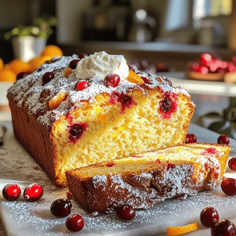 Für ein leckeres Cranberry Orange Bread benötigst du einige Hauptzutaten: - 2 Tassen Allzweckmehl - 1 Teelöffel Natron - 1 Teelöffel Backpulver - 1/2 Teelöffel Salz - 1/2 Tasse Kristallzucker - 1/8 Tasse brauner Zucker - 1 großes Ei - 1 Tasse frisch gepresster Orangensaft - 1/4 Tasse Pflanzenöl - Schale von 1 Orange - 1 Tasse frische, grob gehackte Cranberries (oder getrocknete Cranberries) - 1/2 Tasse gehackte Walnüsse oder Pekannüsse (optional) - 1 Teelöffel Vanilleextrakt Diese Zutaten sorgen für einen tollen Geschmack. Die Kombination von Cranberries und Orange macht das Brot frisch und fruchtig. Du kannst das Rezept leicht anpassen. Walnüsse oder Pekannüsse fügen einen knusprigen Biss hinzu. Wenn du Trockenfrüchte magst, probiere es mit getrockneten Aprikosen oder Datteln. Diese Optionen geben deinem Brot eine neue Note und machen es noch schmackhafter. Die Qualität deiner Zutaten ist wichtig. Nutze frische Cranberries, wenn möglich. Sie bieten den besten Geschmack. Frisch gepresster Orangensaft macht das Brot saftiger und aromatischer. Achte darauf, hochwertige Nüsse zu wählen. Sie sollten knackig und frisch sein. So wird dein Cranberry Orange Bread zu einem echten Genuss. Für das vollständige Rezept, schau dir bitte [Full Recipe] an. Beginne damit, deinen Ofen auf 175°C vorzuheizen. Das ist wichtig, damit das Brot gleichmäßig backt. Fette deine Kastenform mit etwas Butter oder Öl gut ein. So klebt das Brot nicht fest. Eine 9x5 Zoll Form ist ideal für dieses Rezept. Nimm eine mittelgroße Schüssel und gib das Mehl, Natron, Backpulver und Salz hinein. Vermische alles gründlich mit einem Schneebesen. Dies sorgt dafür, dass alle Zutaten gleichmäßig verteilt sind. Lass die Mischung beiseite, während du die nassen Zutaten vorbereitest. Nimm eine große Rührschüssel und füge den Kristallzucker und den braunen Zucker hinzu. Reibe die Schale von einer Orange direkt in die Schüssel. Rühre die Mischung gut um, damit die Öle aus der Schale freigesetzt werden. Jetzt kannst du das große Ei hinzufügen. Verquirle alles, bis es schön glatt ist. Gieße dann den frisch gepressten Orangensaft und das Pflanzenöl dazu. Rühre gut, bis alles gut vermischt ist. Jetzt ist es Zeit, die trockenen Zutaten nach und nach zu der nassen Mischung hinzuzufügen. Es ist wichtig, vorsichtig zu rühren, um ein Übermischen zu vermeiden. Das macht das Brot fluffig. Nach dem Mischen kannst du die gehackten Cranberries und optional die Nüsse unterheben. Fülle den Teig dann in die vorbereitete Kastenform und streiche die Oberfläche mit einem Spatel glatt. Schiebe die Kastenform in den vorgeheizten Ofen. Backe das Brot für 50 bis 60 Minuten. Um zu testen, ob es fertig ist, stecke einen Zahnstocher in die Mitte. Wenn er sauber herauskommt, ist das Brot fertig. Nimm die Form aus dem Ofen und lasse das Brot etwa 10 Minuten abkühlen. Danach kannst du es vorsichtig auf ein Kuchengitter legen, damit es vollständig abkühlt. Ein häufiger Fehler beim Backen von Cranberry Orange Bread ist das Übermischen des Teigs. Wenn du die trockenen und nassen Zutaten kombinierst, rühre sie nur so lange, bis alles gerade vermischt ist. Zu viel Rühren macht das Brot zäh. Ein weiterer Fehler ist die Verwendung von alten Cranberries. Frische oder gut gelagerte getrocknete Cranberries sorgen für den besten Geschmack. Um die perfekte Konsistenz zu erreichen, ist es wichtig, die Zutaten genau abzuwiegen. Zu viel Mehl macht das Brot trocken. Verwende eine Küchenwaage, wenn möglich. Außerdem solltest du frischen Orangensaft nutzen. Er gibt dem Brot einen tollen Geschmack. Achte darauf, dass der Teig dick, aber nicht trocken ist. Ein guter Test ist, ihn mit einem Löffel zu heben. Er sollte leicht fallen, aber nicht zu flüssig sein. Serviere dein Cranberry Orange Bread warm oder bei Raumtemperatur. Bestäube es leicht mit Puderzucker für einen schönen Look. Eine zusätzliche Orangenschale macht das Brot lebendig. Du kannst auch Frischkäse als Aufstrich anbieten. Das gibt einen tollen Kontrast zu den fruchtigen Aromen. Ein hübsches Backblech oder eine Holzplatte macht das Servieren besonders einladend. {{image_4}} Cranberry Orange Bread ist lecker, aber Schokolade macht es noch besser! Du kannst Schokoladenstückchen hinzufügen. Dunkle oder Milchschokolade passt wunderbar. Diese Süße ergänzt die Säure der Cranberries. Es ergibt einen tollen Kontrast. Mische etwa 1/2 Tasse Schokoladenstückchen in den Teig. Achte darauf, sie gleichmäßig zu verteilen. So bekommt jede Scheibe ein Stück Schokolade. Wenn du gesünder backen möchtest, probiere Vollkornmehl aus. Es ist nahrhafter als Weißmehl. Vollkornmehl gibt dem Brot auch einen nussigen Geschmack. Du kannst eine 1:1-Substitution machen. Das bedeutet, du verwendest die gleiche Menge Vollkornmehl wie im Rezept steht. Das Brot wird etwas dichter, aber trotzdem köstlich. Füge eventuell etwas mehr Flüssigkeit hinzu, damit der Teig nicht zu trocken wird. Für eine saisonale Note kannst du Zimt hinzufügen. Zimt sorgt für ein warmes, gemütliches Aroma. Füge einen Teelöffel Zimt zum trockenen Mehl hinzu. Das gibt deinem Brot einen tollen Geschmack, besonders im Herbst oder Winter. Du kannst auch eine Prise Muskatnuss für zusätzlichen Geschmack verwenden. Diese Gewürze bringen eine schöne Tiefe in das Cranberry Orange Bread. Für die vollständige Anleitung besuche das Rezept. Cranberry Orange Bread bleibt im Kühlschrank frisch. Wickel das Brot einfach in Frischhaltefolie. So bleibt es für bis zu einer Woche lecker. Achte darauf, dass das Brot vollständig abgekühlt ist, bevor du es verpackst. Wenn du das Brot länger aufbewahren möchtest, friere es ein. Schneide das Brot in Scheiben. So kannst du die Portionen besser nutzen. Wickel jede Scheibe in Frischhaltefolie. Lege sie dann in einen Gefrierbeutel. So bleibt es bis zu drei Monate frisch. Um die Frische zu erhalten, lagere das Brot an einem kühlen, trockenen Ort. Vermeide direkte Sonneneinstrahlung. Wenn du das Brot wieder aufwärmen möchtest, lege es einfach in den Ofen. Bei 150 Grad Celsius erwärmst du es für etwa zehn Minuten. So bleibt der Geschmack und die Textur fast wie frisch gebacken. Cranberry Orange Bread bleibt frisch, wenn du es richtig lagerst. Bei Raumtemperatur bleibt es etwa 2 bis 3 Tage gut. Du kannst es in einem luftdichten Behälter aufbewahren. Im Kühlschrank hält es sich bis zu einer Woche. Wenn du es länger aufbewahren möchtest, empfehle ich, es einzufrieren. Ja, du kannst gefrorene Cranberries verwenden. Sie sind eine tolle Option, wenn frische nicht verfügbar sind. Achte darauf, die gefrorenen Cranberries vor der Verwendung leicht antauen zu lassen. So bleiben sie beim Backen saftig und lecker. Das Rezept lässt sich sehr gut variieren. Du kannst verschiedene Nüsse oder Trockenfrüchte hinzufügen. Auch Gewürze wie Zimt oder Muskatnuss passen gut dazu. Wenn du es schokoladiger magst, füge Schokoladenstückchen hinzu. Deiner Kreativität sind keine Grenzen gesetzt! Zu Cranberry Orange Bread passen viele Beilagen. Ich empfehle Frischkäse oder Butter. Marmelade oder Honig sind ebenfalls lecker. Eine Tasse Tee oder Kaffee rundet das Ganze perfekt ab. Du kannst auch frisches Obst als Beilage servieren. Cranberry Orange Bread ist einfach und lecker. Wir haben die besten Zutaten besprochen, wie du sie vorbereitest, und welche häufigen Fehler du vermeiden kannst. Probiere verschiedene Varianten aus, um neue Geschmäcker zu entdecken. Denke daran, dein Brot richtig zu lagern, damit es frisch bleibt. Mit diesen Tipps bereitest du ein tolles Brot zu, das jedem schmeckt. Viel Spaß beim Backen und genießen!