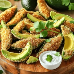 Um Crispy Avocado Fries zuzubereiten, benötigen Sie folgende Zutaten: - 2 reife Avocados, halbiert und entsteint - 1 Tasse Semmelbrösel (Panko für extra Knusprigkeit verwenden) - ½ Tasse Weizenmehl - 2 große Eier - 1 Teelöffel Knoblauchpulver - 1 Teelöffel Zwiebelpulver - ½ Teelöffel geräucherte Paprika - Salz und Pfeffer nach Geschmack - Optional: Frischer Koriander oder Petersilie zum Garnieren - Dip-Sauce: ½ Tasse griechischer Joghurt gemischt mit 1 Esslöffel Limettensaft und einer Prise Salz Sie können auch andere Zutaten nutzen, um den Geschmack zu verändern: - Verwenden Sie Maismehl statt Weizenmehl für einen anderen Biss. - Fügen Sie einen Hauch von Cayennepfeffer hinzu für etwas Schärfe. - Probieren Sie andere frische Kräuter wie Schnittlauch oder Basilikum zur Garnierung. - Tauschen Sie den griechischen Joghurt gegen saure Sahne für eine cremige Dip-Option. Die Wahl der perfekten Avocado ist wichtig. Achten Sie auf: - Reife: Drücken Sie leicht auf die Avocado. Sie sollte sich weich anfühlen, aber nicht matschig sein. - Farbe: Eine dunklere Haut zeigt oft eine reifere Frucht an. - Form: Suchen Sie nach einer runden Avocado. Sie hat meist mehr Fruchtfleisch. Mit diesen Tipps werden Ihre Crispy Avocado Fries perfekt! Verwenden Sie das [Full Recipe] für genaue Schritte und Mengenangaben. Zuerst heizen Sie Ihren Ofen auf 220°C vor. Dies sorgt dafür, dass die Avocado-Fries knusprig werden. Nehmen Sie zwei reife Avocados. Halbieren Sie sie und entfernen Sie den Kern. Schneiden Sie die Avocadohälften in Wedges. Diese Form sorgt für eine schöne Präsentation und gleichmäßiges Backen. Jetzt richten Sie Ihre Panierstation ein. Nehmen Sie drei Teller. Füllen Sie den ersten mit Mehl. Der zweite Teller enthält die geschlagenen Eier. Mischen Sie auf dem dritten Teller die Semmelbrösel mit Knoblauchpulver, Zwiebelpulver, geräuchertem Paprika, Salz und Pfeffer. Diese Mischung gibt den Fries Geschmack und Knusprigkeit. Tauchen Sie jedes Wedge zuerst in das Mehl. Klopfen Sie überschüssiges Mehl ab. Dann tauchen Sie es in die Eier. Lassen Sie das überschüssige Ei abtropfen. Zum Schluss umhüllen Sie die Wedges mit der Semmelbrösel-Mischung. Legen Sie die panierten Wedges auf ein Backblech mit Backpapier. Achten Sie darauf, dass sie sich nicht berühren. Backen Sie sie 15-20 Minuten lang. Wenden Sie die Fries zur Hälfte, damit sie gleichmäßig bräunen. Nach dem Backen lassen Sie die Fries kurz abkühlen. Servieren Sie sie mit der Dip-Sauce. Für das gesamte Rezept schauen Sie sich das [Full Recipe] an. Um die besten knusprigen Avocado Fries zu machen, sind ein paar Schritte wichtig. Zuerst wähle reife, aber feste Avocados. Weiche Avocados können beim Frittieren auseinanderfallen. Der nächste Schritt ist die Panierstation. Stelle sicher, dass du die Wedges in Mehl tauchst, bevor sie in die Eier kommen. Dies hilft der Panade, besser zu haften. Verwende Panko-Semmelbrösel für extra Knusprigkeit. Diese Brösel sind luftiger und geben einen tollen Crunch. Backe die Fries auf einem mit Backpapier ausgelegten Blech. Achte darauf, dass sie genug Platz haben. Dadurch wird die Luft zirkulieren und sie werden gleichmäßig knusprig. Ein häufiger Fehler ist, die Avocados zu weich zu wählen. Dies führt zu matschigen Fries. Ein weiterer Fehler ist, die Panade nicht richtig anzubringen. Achte darauf, die Wedges gut in Mehl, Ei und Semmelbrösel zu wälzen. Ein letzter Fehler ist, die Fries nicht rechtzeitig zu wenden. Wende sie nach der Hälfte der Backzeit, damit beide Seiten gleichmäßig bräunen. Serviere die Crispy Avocado Fries frisch und heiß. Sie schmecken am besten mit einer leckeren Dip-Sauce. Eine Mischung aus griechischem Joghurt, Limettensaft und Salz passt perfekt. Du kannst auch frischen Koriander oder Petersilie darüber streuen. Das macht das Gericht noch ansprechender. Wenn du die Fries in einer schönen Schüssel anrichtest, wird jeder Gast sofort hungrig. Du kannst die Avocado Fries auch mit anderen Snacks kombinieren. Sie passen gut zu Salsa oder guacamole. So wird dein Snack-Abend unvergesslich. Für das komplette Rezept schau dir die Full Recipe an. {{image_4}} Um den Avocado Fries mehr Geschmack zu geben, füge einfach neue Gewürze hinzu. Du kannst Cayennepfeffer für Schärfe oder Kreuzkümmel für einen erdigen Geschmack nehmen. Mische diese Gewürze mit den Semmelbröseln. Ein wenig Chili-Pulver gibt auch einen tollen Kick. Für eine vegane Version kannst du die Eier ersetzen. Verwende einfach einen Leinsamen-Ei-Ersatz. Mische einen Esslöffel gemahlene Leinsamen mit drei Esslöffeln Wasser und lasse es fünf Minuten quellen. Das funktioniert perfekt für die Panade und hält die Brösel gut haften. Die richtige Dip-Sauce macht alles besser. Du kannst einen scharfen Avocado-Dip machen, indem du die Avocado mit Limettensaft und etwas Knoblauch pürierst. Ein Joghurt-Dip mit frischen Kräutern ist auch sehr lecker. Probiere verschiedene Kombinationen aus, um deinen perfekten Dip zu finden. Für das gesamte Rezept, schau dir [Full Recipe] an. Wenn du einige Avocado Fries übrig hast, bewahre sie in einem luftdichten Behälter auf. Lege sie zuerst auf ein Papiertuch, um Feuchtigkeit zu absorbieren. Decke die Fries dann mit einem weiteren Papiertuch ab, bevor du den Behälter verschließt. So bleiben sie etwas knuspriger. Lagere sie im Kühlschrank, um die Frische zu bewahren. Um die Avocado Fries wieder knusprig zu machen, heize deinen Ofen auf 180°C vor. Lege die Fries auf ein Backblech und backe sie für etwa 5-10 Minuten. Du kannst auch eine Pfanne verwenden. Erhitze etwas Öl und brate die Fries bei mittlerer Hitze, bis sie warm und knusprig sind. Vermeide die Mikrowelle, denn sie machen die Fries weich. Die übrig gebliebenen Avocado Fries halten sich im Kühlschrank etwa 2-3 Tage. Im Gefrierschrank kannst du sie bis zu 2 Monate aufbewahren. Für beste Ergebnisse lege sie in einen gefrierfesten Behälter. Wenn du bereit bist, sie zu essen, tau sie vorher im Kühlschrank auf und wärme sie wie oben beschrieben auf. Um Crispy Avocado Fries zu machen, beginne mit reifen Avocados. Halbiere sie und entferne den Kern. Schneide die Avocados in Spalten. Du bereitest eine Panierstation vor: Mehl auf einem Teller, geschlagene Eier in einer Schüssel und gewürzte Semmelbrösel auf einem anderen Teller. Tauche jede Avocado-Spalte zuerst in das Mehl, dann in das Ei und schließlich in die Semmelbrösel. Lege sie auf ein Backblech und backe sie bei 220°C für 15-20 Minuten. Wende sie zur Hälfte der Backzeit. Das Verwenden von gefrorenen Avocados ist nicht ideal für dieses Rezept. Gefrorene Avocados verlieren oft ihre Textur und werden matschig. Frische Avocados sind besser für die knusprige Textur. Wenn du gefrorene Avocados verwendest, tau sie zuerst auf und trockne sie gut ab. Dies hilft, die Knusprigkeit zu verbessern. Crispy Avocado Fries haben etwa 150 Kalorien pro Portion. Diese Zahl kann je nach verwendeten Zutaten leicht variieren. Die genaue Kalorienzahl hängt von der Menge der Semmelbrösel und der Dip-Sauce ab. Um Kalorien zu sparen, kannst du auch weniger Öl verwenden oder auf die Dip-Sauce verzichten. Crispy Avocado Fries sind eine tolle Snack-Idee. Wir haben die besten Zutaten und Variationen besprochen. Die Schritt-für-Schritt-Anleitung hilft dir beim Zubereiten. Tipps und Tricks sorgen für die perfekte Knusprigkeit. Auch die Aufbewahrung und die häufigsten Fragen wurden beantwortet. Mit diesen Infos machst du leckere, knusprige Avocado Fries. Experimentiere mit Dips und Gewürzen und finde dein Lieblingsrezept. Viel Freude beim Kochen und Genießen!