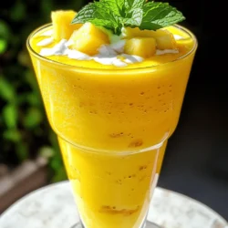 Die Hauptzutaten machen diesen Smoothie frisch und lecker. Du brauchst: - 1 Tasse frische Ananasstücke - 1 reife Banane - 1/2 Tasse Kokosmilch - 1/2 Tasse griechischer Joghurt - 1/2 Tasse Eiswürfel Die frische Ananas bringt süß-säuerlichen Geschmack. Die Banane sorgt für Cremigkeit. Kokosmilch fügt einen tropischen Flair hinzu. Der griechische Joghurt macht den Smoothie nahrhaft und dick. Um den Geschmack zu verbessern, kannst du folgende Zutaten hinzufügen: - 1 Esslöffel Honig (optional) - 1/2 Teelöffel Vanilleextrakt - Frische Minzblätter zur Dekoration Honig süßt den Smoothie auf natürliche Weise. Vanilleextrakt sorgt für eine wunderbare Tiefe. Minzblätter geben einen frischen und schönen Look. Das Rezept reicht für zwei Personen. Es ist perfekt für einen schnellen Snack oder ein gesundes Frühstück. Die Gesamtzeit für die Zubereitung beträgt nur 10 Minuten. Du kannst die Mengen leicht anpassen, je nach Bedarf. Wenn du mehr Smoothie möchtest, verdopple die Zutaten. Für die vollständige Anleitung, schau dir das Full Recipe an. Bereite alle Zutaten vor, bevor du beginnst. Schneide die frische Ananas und die Banane in kleine Stücke. Das hilft dem Mixer, alles gut zu vermischen. Messen Sie die Kokosmilch und den griechischen Joghurt ab. Wenn du Honig magst, halte auch einen Esslöffel bereit. Frische Minze ist eine tolle Dekoration, also pflücke ein paar Blätter. Achte darauf, die Eiswürfel bereit zu haben, um den Smoothie kühl und erfrischend zu machen. Jetzt kommt der spaßige Teil! Gib alle vorbereiteten Zutaten in den Mixer. Beginne mit den Ananasstücken, gefolgt von der Banane. Füge dann die Kokosmilch und den griechischen Joghurt hinzu. Wenn du Honig und Vanilleextrakt magst, jetzt ist der richtige Zeitpunkt. Die Eiswürfel kommen als Letztes rein. Mixe alles auf hoher Geschwindigkeit, bis die Mischung glatt und cremig ist. Wenn es zu dick ist, füge etwas mehr Kokosmilch hinzu. Probiere den Smoothie und passe die Süße an, falls nötig. Gieße den Smoothie in vorgekühlte Gläser. Dies sorgt für ein erfrischendes Erlebnis. Für die Dekoration lege frische Minzblätter obenauf. Sie geben Farbe und einen frischen Geschmack. Du kannst den Smoothie auch mit einer Ananasscheibe oder einer Bananenscheibe anrichten. So sieht er noch leckerer aus! Für das komplette Rezept, schau dir den Full Recipe Link an. Ein guter Mixer macht viel aus. Ich empfehle, einen Hochleistungsmixer zu verwenden. Diese Mixer können alles gut zerkleinern. Sie machen das Mixen einfach und schnell. Schau nach Marken wie Vitamix oder Ninja. Sie sind sehr bekannt und liefern gute Ergebnisse. Ein guter Mixer kann auch gefrorene Früchte gut verarbeiten. Die richtige Konsistenz ist wichtig für einen tollen Smoothie. Wenn dein Smoothie zu dick ist, füge mehr Kokosmilch hinzu. Das macht ihn cremiger. Wenn er zu dünn ist, gib mehr gefrorene Früchte oder Eis hinzu. Mixe alles gut, bis es glatt ist. Manchmal hilft es, die Zutaten nacheinander hinzuzufügen. So hast du mehr Kontrolle über die Konsistenz. Du kannst den tropischen Ananassmoothie leicht anpassen. Füge zum Beispiel eine Mango hinzu für einen süßeren Geschmack. Du kannst auch Spinat oder Grünkohl für mehr Nährstoffe einmischen. Diese Zutaten machen den Smoothie gesünder und bunter. Für eine vegane Version ersetze den griechischen Joghurt durch pflanzlichen Joghurt. So hast du viele Optionen für jeden Geschmack. Wenn du mehr Ideen oder Rezepte suchst, schau dir die Full Recipe an. {{image_4}} Wenn du einen zusätzlichen Fruchtkick suchst, füge Mango hinzu. Mango bringt eine süße und cremige Textur. Sie passt perfekt zu Ananas. Schneide einfach eine reife Mango in Stücke und mische sie mit den Ananasstücken. Der Smoothie wird noch tropischer und leckerer. Um deinen Smoothie noch gesünder zu machen, kannst du Spinat oder Grünkohl hinzufügen. Diese grünen Blätter sind reich an Vitaminen. Sie sind leicht im Geschmack und verstecken sich gut in deinem Smoothie. Füge eine Handvoll frischen Spinat oder Grünkohl hinzu, ohne die anderen Zutaten zu verändern. So bekommst du mehr Nährstoffe ohne viel Aufwand. Wenn du eine vegane Option suchst, ersetze den griechischen Joghurt. Verwende stattdessen Kokosjoghurt oder Mandeljoghurt. Diese Alternativen sind lecker und passen gut zu den anderen Zutaten. Du kannst auch den Honig weglassen oder durch Agavendicksaft ersetzen. So bleibt dein Smoothie vegan und trotzdem süß. Für das vollständige Rezept schaue dir den Tropischen Ananaspaaradies-Smoothie an. Um deinen Ananassmoothie frisch zu halten, lagere ihn im Kühlschrank. Gieße den Smoothie in einen luftdichten Behälter. So bleibt er bis zu zwei Tage frisch. Achte darauf, den Behälter fest zu verschließen. Die Kälte hilft, den Geschmack und die Nährstoffe zu bewahren. Du kannst den Smoothie auch einfrieren. Fülle ihn in einen gefrierfesten Beutel oder Behälter. Schreibe das Datum darauf, damit du weißt, wann du ihn gemacht hast. Beim Einfrieren bleibt der Smoothie bis zu drei Monate gut. Um ihn zu genießen, lasse ihn einfach über Nacht im Kühlschrank auftauen. Um Farb- und Geschmacksverlust zu vermeiden, nutze frische Zutaten. Verarbeite den Smoothie schnell nach der Zubereitung. Wenn du ihn lagerst, rühre ihn vor dem Trinken gut durch. Manchmal setzen sich die Zutaten ab. So bleibt der Geschmack frisch und lecker. Wenn du mehr Tipps suchst, schau dir das [Full Recipe] an! Ein tropischer Ananassmoothie hat etwa 250 bis 300 Kalorien pro Portion. Die genauen Kalorien hängen von den Zutaten ab. Wenn Sie mehr Obst hinzufügen, steigt die Kalorienzahl. Verwenden Sie weniger Joghurt oder Honig, um die Kalorien zu senken. Ja, Sie können gefrorene Ananas verwenden. Gefrorene Ananas macht den Smoothie kalt und cremig. Sie ist auch praktisch, da sie länger haltbar ist. Achten Sie darauf, die gefrorene Ananas vor der Verwendung etwas antauen zu lassen. So lässt sie sich leichter mixen. Ein Ananassmoothie bietet viele Vorteile. Ananas enthält Vitamin C, das das Immunsystem stärkt. Sie hat auch Enzyme, die die Verdauung fördern. Kokosmilch liefert gesunde Fette und gibt einen cremigen Geschmack. Bananen sind reich an Kalium, was gut für das Herz ist. Insgesamt ist dieser Smoothie eine nährstoffreiche Wahl für einen gesunden Snack oder Frühstück. Wenn Sie das Rezept für diesen leckeren Smoothie ausprobieren möchten, schauen Sie sich die vollständige Anleitung im Full Recipe an. Ein tropischer Ananassmoothie ist lecker und einfach zuzubereiten. Wir haben die Hauptzutaten und einige zusätzliche Zutaten besprochen, um den Geschmack zu verbessern. Die Schritt-für-Schritt-Anleitung hilft dir, jeden Mixvorgang perfekt hinzubekommen. Zudem gibt es viele Tipps, um deinen Smoothie zu variieren. Denke daran, wie du ihn lagerst, damit er frisch bleibt. Du kannst sogar gefrorene Ananas verwenden und erhältst trotzdem viele Vorteile. Erfreue dich an deinem gesunden Genuss!