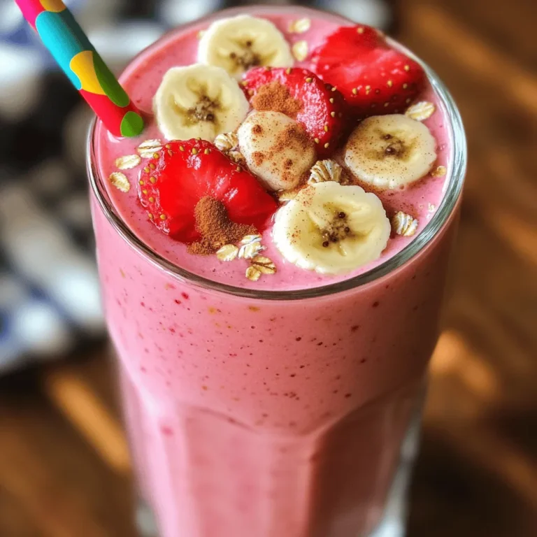 - 1 Tasse frische Erdbeeren, geputzt und halbiert - 1 reife Banane, in Scheiben geschnitten - 1/2 Tasse Haferflocken - 1 Tasse Mandelmilch Die Hauptzutaten sind einfach und gesund. Erdbeeren bringen Frische und eine süße Note. Die Banane sorgt für eine cremige Textur und zusätzliche Süße. Haferflocken fügen Ballaststoffe hinzu und machen den Smoothie nahrhaft. Mandelmilch ist eine tolle, leicht nussige Basis. Diese Kombination ist perfekt, um den Tag zu starten. - 1 Esslöffel Honig oder Ahornsirup - 1/2 Teelöffel Vanilleextrakt - 1/4 Teelöffel Zimt - Eiswürfel Optional kannst du Honig oder Ahornsirup hinzufügen, um die Süße anzupassen. Vanilleextrakt bringt einen warmen Geschmack. Zimt gibt eine tolle Würze und ist gesund. Eiswürfel machen den Smoothie kalt und cremig. Du kannst die Zutaten je nach Geschmack variieren. Für das vollständige Rezept und weitere Details kannst du den Abschnitt [Full Recipe] besuchen. - Gib die frischen Erdbeeren und die Bananenscheiben in den Mixer. - Füge die Haferflocken, die Mandelmilch, den Honig oder Sirup, den Vanilleextrakt und den Zimt hinzu. - Mixe alles, bis die Mischung glatt ist. Achte darauf, die Wände des Mixers abzukratzen. - Wenn du einen dickeren Smoothie willst, füge ein paar Eiswürfel hinzu und mixe erneut. - Probiere den Smoothie und passe die Süße nach deinem Geschmack an. - Gieße den Smoothie in durchsichtige Gläser, damit die Farben sichtbar sind. - Dekoriere mit ein paar Bananenscheiben oder Erdbeeren obendrauf. - Füge einen Strohhalm hinzu und streue etwas Zimt darüber für den letzten Schliff. Mit dieser Schritt-für-Schritt-Anleitung hast du einen köstlichen Erdbeer-Banane-Hafer-Smoothie. Für das vollständige Rezept, siehe Full Recipe. Um die perfekte Konsistenz für deinen Erdbeer-Banane-Hafer-Smoothie zu erreichen, kannst du frische oder gefrorene Früchte verwenden. - Frische Früchte: Sie geben deinem Smoothie einen hellen und fruchtigen Geschmack. - Gefrorene Früchte: Sie sorgen für eine dickere und kühle Textur. Wenn du gefrorene Früchte nutzt, brauchst du weniger Eis. Möchtest du die Textur weiter verbessern? Dann füge ein paar Eiswürfel hinzu. Eis macht den Smoothie erfrischend. Es hilft auch, die Cremigkeit zu erhöhen. Mixe alles gut, bis es glatt ist. Zucker und Süßstoffe können deinen Smoothie perfekt abrunden. Wenn du keinen Honig oder Ahornsirup nutzen möchtest, gibt es tolle Alternativen. - Agavendicksaft: Dieser ist süß und hat einen milden Geschmack. - Stevia: Dies ist ein kalorienfreier Zuckerersatz. Du kannst auch natürliche Süßungsmittel wie Datteln oder Bananen verwenden. Sie geben deinem Smoothie nicht nur Süße, sondern auch einen nahrhaften Kick. Probiere verschiedene Optionen aus, um deinen perfekten Erdbeer-Banane-Hafer-Smoothie zu finden. Die richtige Süße macht den Unterschied! {{image_4}} Du kannst viele Früchte in deinen Erdbeer-Banane-Hafer-Smoothie geben. Hier sind einige Ideen: - Mango: Sie macht den Smoothie süßer und fruchtiger. - Spinat: Er fügt Nährstoffe hinzu und wird kaum schmeckbar. - Blaubeeren: Diese bringen mehr Antioxidantien und eine schöne Farbe. - Ananas: Sie gibt einen tropischen Geschmack. Wenn du verschiedene Geschmäcker magst, probiere diese Kombinationen: - Erdbeere und Kiwi: Frisch und spritzig. - Banane und Pfirsich: Süß und cremig. - Himbeere und Banane: Eine tolle Mischung aus Süße und Säure. Es gibt viele gute Milchalternativen. Du kannst ausprobieren: - Hafermilch: Sie hat einen milden Geschmack und passt gut zu Haferflocken. - Kokosmilch: Diese gibt einen tropischen Geschmack und macht den Smoothie cremig. - Sojamilch: Sie ist proteinreich und hat einen neutralen Geschmack. Wenn du eine cremigere Textur möchtest, kannst du Joghurt verwenden. Naturjoghurt macht den Smoothie reichhaltiger. Griechischer Joghurt gibt noch mehr Protein. Das sind tolle Wege, um deinen Smoothie nach deinem Geschmack zu ändern. Für die genaue Zubereitung schaue dir das [Full Recipe] an. Um deinen Erdbeer-Banane-Hafer-Smoothie frisch zu halten, bewahre ihn im Kühlschrank auf. Nutze ein luftdichtes Glas oder eine Flasche. So bleibt er bis zu zwei Tage frisch. Wenn du ihn länger aufbewahren möchtest, friere ihn ein. Fülle den Smoothie in Eiswürfelformen oder gefrierfeste Behälter. So hast du kleine Portionen für später. Der Smoothie bleibt frisch, wenn du ihn kühl lagern. Du kannst ihn bis zu 48 Stunden nach der Zubereitung genießen. Achte auf Anzeichen von Verderb. Wenn der Smoothie einen seltsamen Geruch hat oder die Farbe sich verändert, solltest du ihn nicht mehr trinken. Ein frischer Smoothie hat eine lebendige Farbe und einen süßen Duft. Ja, der Erdbeer-Banane-Hafer-Smoothie ist sehr gesund. Er enthält viele Nährstoffe. Hier sind die Vorteile der Zutaten: - Erdbeeren: Sie sind reich an Vitamin C und Antioxidantien. Sie helfen, das Immunsystem zu stärken. - Bananen: Sie bieten Kalium und Ballaststoffe. Diese fördern eine gute Verdauung. - Haferflocken: Sie liefern langanhaltende Energie und sind voll mit Ballaststoffen. Sie halten dich satt. - Mandelmilch: Sie ist pflanzlich und enthält wenig Kalorien. Sie ist leicht verdaulich. Diese Zutaten helfen, den Blutzucker stabil zu halten und die Gesundheit zu fördern. Ja, der Smoothie ist einfach vegan zu machen. Hier sind einige Optionen: - Mandelmilch: Diese Milch ist bereits eine pflanzliche Option. Du kannst auch Sojamilch oder Hafermilch verwenden. - Süßungsmittel: Statt Honig kannst du Agavendicksaft oder Dattelsirup nehmen. Diese sind vegan und süß. - Verzierung: Nutze Nüsse oder Samen als Topping. Das gibt einen schönen Crunch. Mit diesen einfachen Änderungen bleibt der Smoothie vegan und lecker. Du kannst den Smoothie leicht proteinreicher machen. Hier sind einige Ideen: - Pflanzliches Proteinpulver: Füge einen Löffel hinzu. Das steigert den Proteingehalt. - Nussbutter: Ein Esslöffel Mandel- oder Erdnussbutter gibt mehr Protein und einen tollen Geschmack. - Chiasamen oder Leinsamen: Diese Samen sind reich an Protein und Omega-3-Fettsäuren. Einfach einen Esslöffel hinzufügen. Diese Zusätze machen den Smoothie nahrhafter und sättigender. Probiere die verschiedenen Optionen aus, um deinen perfekten Erdbeer-Banane-Hafer-Smoothie zu kreieren. Für das vollständige Rezept, schau dir die [Full Recipe] an. Dieser Blogbeitrag zeigt dir, wie du einen leckeren Erdbeer-Banane-Hafer-Smoothie zubereitest. Mit einfachen Zutaten wie frischen Früchten, Haferflocken und Mandelmilch machst du ein gesundes Getränk. Du kannst mit verschiedenen Obstsorten und Milchalternativen experimentieren. Denke auch an Lagerungstipps, damit dein Smoothie frisch bleibt. Ein guter Smoothie bringt Farbe und Geschmack in deinen Alltag. Probiere die Tipps aus und kreiere dein eigenes Rezept!