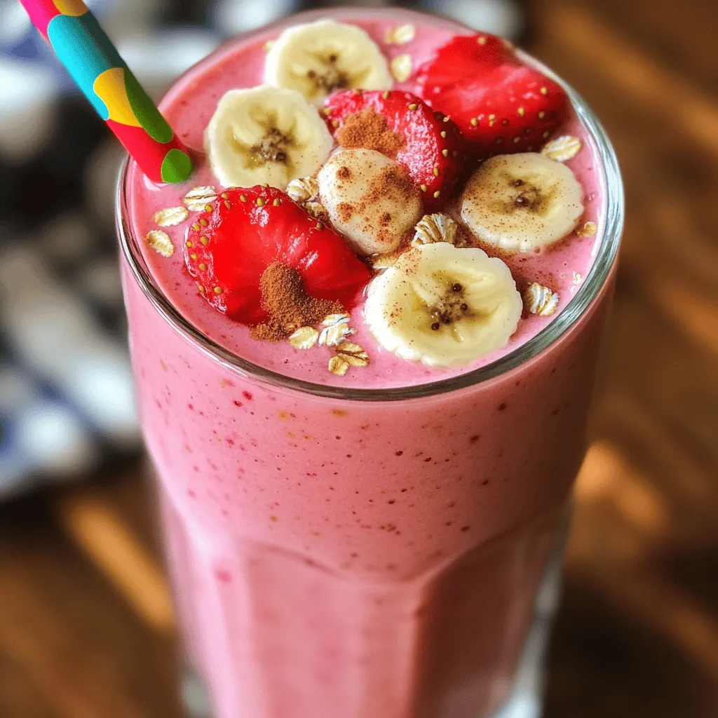 - 1 Tasse frische Erdbeeren, geputzt und halbiert - 1 reife Banane, in Scheiben geschnitten - 1/2 Tasse Haferflocken - 1 Tasse Mandelmilch Die Hauptzutaten sind einfach und gesund. Erdbeeren bringen Frische und eine süße Note. Die Banane sorgt für eine cremige Textur und zusätzliche Süße. Haferflocken fügen Ballaststoffe hinzu und machen den Smoothie nahrhaft. Mandelmilch ist eine tolle, leicht nussige Basis. Diese Kombination ist perfekt, um den Tag zu starten. - 1 Esslöffel Honig oder Ahornsirup - 1/2 Teelöffel Vanilleextrakt - 1/4 Teelöffel Zimt - Eiswürfel Optional kannst du Honig oder Ahornsirup hinzufügen, um die Süße anzupassen. Vanilleextrakt bringt einen warmen Geschmack. Zimt gibt eine tolle Würze und ist gesund. Eiswürfel machen den Smoothie kalt und cremig. Du kannst die Zutaten je nach Geschmack variieren. Für das vollständige Rezept und weitere Details kannst du den Abschnitt [Full Recipe] besuchen. - Gib die frischen Erdbeeren und die Bananenscheiben in den Mixer. - Füge die Haferflocken, die Mandelmilch, den Honig oder Sirup, den Vanilleextrakt und den Zimt hinzu. - Mixe alles, bis die Mischung glatt ist. Achte darauf, die Wände des Mixers abzukratzen. - Wenn du einen dickeren Smoothie willst, füge ein paar Eiswürfel hinzu und mixe erneut. - Probiere den Smoothie und passe die Süße nach deinem Geschmack an. - Gieße den Smoothie in durchsichtige Gläser, damit die Farben sichtbar sind. - Dekoriere mit ein paar Bananenscheiben oder Erdbeeren obendrauf. - Füge einen Strohhalm hinzu und streue etwas Zimt darüber für den letzten Schliff. Mit dieser Schritt-für-Schritt-Anleitung hast du einen köstlichen Erdbeer-Banane-Hafer-Smoothie. Für das vollständige Rezept, siehe Full Recipe. Um die perfekte Konsistenz für deinen Erdbeer-Banane-Hafer-Smoothie zu erreichen, kannst du frische oder gefrorene Früchte verwenden. - Frische Früchte: Sie geben deinem Smoothie einen hellen und fruchtigen Geschmack. - Gefrorene Früchte: Sie sorgen für eine dickere und kühle Textur. Wenn du gefrorene Früchte nutzt, brauchst du weniger Eis. Möchtest du die Textur weiter verbessern? Dann füge ein paar Eiswürfel hinzu. Eis macht den Smoothie erfrischend. Es hilft auch, die Cremigkeit zu erhöhen. Mixe alles gut, bis es glatt ist. Zucker und Süßstoffe können deinen Smoothie perfekt abrunden. Wenn du keinen Honig oder Ahornsirup nutzen möchtest, gibt es tolle Alternativen. - Agavendicksaft: Dieser ist süß und hat einen milden Geschmack. - Stevia: Dies ist ein kalorienfreier Zuckerersatz. Du kannst auch natürliche Süßungsmittel wie Datteln oder Bananen verwenden. Sie geben deinem Smoothie nicht nur Süße, sondern auch einen nahrhaften Kick. Probiere verschiedene Optionen aus, um deinen perfekten Erdbeer-Banane-Hafer-Smoothie zu finden. Die richtige Süße macht den Unterschied! {{image_4}} Du kannst viele Früchte in deinen Erdbeer-Banane-Hafer-Smoothie geben. Hier sind einige Ideen: - Mango: Sie macht den Smoothie süßer und fruchtiger. - Spinat: Er fügt Nährstoffe hinzu und wird kaum schmeckbar. - Blaubeeren: Diese bringen mehr Antioxidantien und eine schöne Farbe. - Ananas: Sie gibt einen tropischen Geschmack. Wenn du verschiedene Geschmäcker magst, probiere diese Kombinationen: - Erdbeere und Kiwi: Frisch und spritzig. - Banane und Pfirsich: Süß und cremig. - Himbeere und Banane: Eine tolle Mischung aus Süße und Säure. Es gibt viele gute Milchalternativen. Du kannst ausprobieren: - Hafermilch: Sie hat einen milden Geschmack und passt gut zu Haferflocken. - Kokosmilch: Diese gibt einen tropischen Geschmack und macht den Smoothie cremig. - Sojamilch: Sie ist proteinreich und hat einen neutralen Geschmack. Wenn du eine cremigere Textur möchtest, kannst du Joghurt verwenden. Naturjoghurt macht den Smoothie reichhaltiger. Griechischer Joghurt gibt noch mehr Protein. Das sind tolle Wege, um deinen Smoothie nach deinem Geschmack zu ändern. Für die genaue Zubereitung schaue dir das [Full Recipe] an. Um deinen Erdbeer-Banane-Hafer-Smoothie frisch zu halten, bewahre ihn im Kühlschrank auf. Nutze ein luftdichtes Glas oder eine Flasche. So bleibt er bis zu zwei Tage frisch. Wenn du ihn länger aufbewahren möchtest, friere ihn ein. Fülle den Smoothie in Eiswürfelformen oder gefrierfeste Behälter. So hast du kleine Portionen für später. Der Smoothie bleibt frisch, wenn du ihn kühl lagern. Du kannst ihn bis zu 48 Stunden nach der Zubereitung genießen. Achte auf Anzeichen von Verderb. Wenn der Smoothie einen seltsamen Geruch hat oder die Farbe sich verändert, solltest du ihn nicht mehr trinken. Ein frischer Smoothie hat eine lebendige Farbe und einen süßen Duft. Ja, der Erdbeer-Banane-Hafer-Smoothie ist sehr gesund. Er enthält viele Nährstoffe. Hier sind die Vorteile der Zutaten: - Erdbeeren: Sie sind reich an Vitamin C und Antioxidantien. Sie helfen, das Immunsystem zu stärken. - Bananen: Sie bieten Kalium und Ballaststoffe. Diese fördern eine gute Verdauung. - Haferflocken: Sie liefern langanhaltende Energie und sind voll mit Ballaststoffen. Sie halten dich satt. - Mandelmilch: Sie ist pflanzlich und enthält wenig Kalorien. Sie ist leicht verdaulich. Diese Zutaten helfen, den Blutzucker stabil zu halten und die Gesundheit zu fördern. Ja, der Smoothie ist einfach vegan zu machen. Hier sind einige Optionen: - Mandelmilch: Diese Milch ist bereits eine pflanzliche Option. Du kannst auch Sojamilch oder Hafermilch verwenden. - Süßungsmittel: Statt Honig kannst du Agavendicksaft oder Dattelsirup nehmen. Diese sind vegan und süß. - Verzierung: Nutze Nüsse oder Samen als Topping. Das gibt einen schönen Crunch. Mit diesen einfachen Änderungen bleibt der Smoothie vegan und lecker. Du kannst den Smoothie leicht proteinreicher machen. Hier sind einige Ideen: - Pflanzliches Proteinpulver: Füge einen Löffel hinzu. Das steigert den Proteingehalt. - Nussbutter: Ein Esslöffel Mandel- oder Erdnussbutter gibt mehr Protein und einen tollen Geschmack. - Chiasamen oder Leinsamen: Diese Samen sind reich an Protein und Omega-3-Fettsäuren. Einfach einen Esslöffel hinzufügen. Diese Zusätze machen den Smoothie nahrhafter und sättigender. Probiere die verschiedenen Optionen aus, um deinen perfekten Erdbeer-Banane-Hafer-Smoothie zu kreieren. Für das vollständige Rezept, schau dir die [Full Recipe] an. Dieser Blogbeitrag zeigt dir, wie du einen leckeren Erdbeer-Banane-Hafer-Smoothie zubereitest. Mit einfachen Zutaten wie frischen Früchten, Haferflocken und Mandelmilch machst du ein gesundes Getränk. Du kannst mit verschiedenen Obstsorten und Milchalternativen experimentieren. Denke auch an Lagerungstipps, damit dein Smoothie frisch bleibt. Ein guter Smoothie bringt Farbe und Geschmack in deinen Alltag. Probiere die Tipps aus und kreiere dein eigenes Rezept!