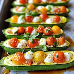 - 4 mittelgroße Zucchinis - 2 Tassen Kirschtomaten, halbiert - 1 Tasse frische Mozzarellakugeln, halbiert Die Zucchini bildet die Basis für dieses Gericht. Diese grünen Riesen sind nicht nur gesund, sie bieten auch einen tollen Geschmack. Kirschtomaten bringen Süße und Frische. Die Mozzarellakugeln sind der cremige Star, der alles zusammenhält. - 2 Knoblauchzehen, gehackt - 1 Esslöffel Olivenöl - 1 Teelöffel Balsamico-Glasur (optional) Knoblauch verleiht dem Gericht einen tollen Duft. Olivenöl gibt Geschmack und hilft beim Backen. Die Balsamico-Glasur ist optional, aber sie fügt eine süße Note hinzu. - 1/4 Tasse frisches Basilikum, gehackt - Salz und Pfeffer nach Geschmack Basilikum bringt einen frischen, aromatischen Kick. Salz und Pfeffer sorgen dafür, dass alle Aromen zur Geltung kommen. Sie können die Menge nach Ihrem Geschmack anpassen. Für das vollständige Rezept schauen Sie sich die [Full Recipe] an. Zuerst musst du die Zucchini vorbereiten. Schneide jede Zucchini der Länge nach in zwei Hälften. Nimm einen Löffel und höhle das Innere vorsichtig aus. So entstehen schiffchenartige Formen. Lege die Zucchinihälften in eine Auflaufform. Jetzt kommt der spaßige Teil: die Füllung! In einer großen Schüssel mische die halbierten Kirschtomaten, die halbierten Mozzarellakugeln, den gehackten Knoblauch und das gehackte Basilikum. Beträufle die Mischung mit Olivenöl. Würze sie mit Salz und Pfeffer. Rühre alles gut um. Fülle jede Zucchinihälfte mit dieser Mischung. Drücke die Füllung gut fest. Decke die Auflaufform mit Aluminiumfolie ab. Stelle den Ofen auf 190°C (375°F) ein. Backe die Zucchini 20 Minuten lang. Nach 20 Minuten nimm die Folie ab. Backe die Zucchini weitere 10 bis 15 Minuten, bis sie weich sind und der Käse sprudelnd ist. Wenn du magst, träufle etwas Balsamico-Glasur darüber. Das gibt einen tollen Geschmack! - Optimale Backtemperatur: Backe die Zucchini-Boote bei 190°C (375°F). Diese Temperatur sorgt für eine gleichmäßige Garzeit. - Anzeichen für fertige Zucchini-Boote: Die Zucchini sind fertig, wenn sie zart sind. Der Käse sollte geschmolzen und leicht goldbraun sein. - Ansprechende Präsentation: Serviere die Zucchini-Boote auf einem großen Teller. Umgebe sie mit frischen Basilikumblättern. Das sieht schön aus und bringt frische Aromen. - Verwendung von frischen Kräutern: Frisches Basilikum verleiht dem Gericht mehr Geschmack. Du kannst auch Petersilie oder Oregano verwenden. - Gewürze variieren: Experimentiere mit verschiedenen Gewürzen. Paprika oder Kräuter der Provence passen gut dazu. - Weitere Füllungsoptionen: Du kannst auch andere Zutaten verwenden. Probiere Spinat, Feta oder sogar Hackfleisch. Das macht die Zucchini-Boote noch interessanter. Für das vollständige Rezept, schau dir den Abschnitt "Full Recipe" an. {{image_4}} Du kannst die Margherita Zucchini-Boote ganz nach deinem Geschmack anpassen. - Andere Gemüsesorten: Probiere Auberginen oder Paprika. Diese Gemüsesorten passen gut zu den anderen Zutaten. - Veganische Käsealternativen: Nutze pflanzlichen Käse statt Mozzarella. Cashew-Käse oder Kokosnuss-Käse sind tolle Optionen. Wenn du etwas Herzhaftes magst, füge Fleisch hinzu. - Hinzufügen von Salami oder Schinken: Schneide die Wurst in kleine Stücke. Mische sie in die Füllung für mehr Geschmack. - Verwendung von Hähnchenbrust: Gegrillte oder gebratene Hähnchenbrust passt gut. Zerkleinere sie und mische sie in die Füllung. Für einen mediterranen Twist kannst du verschiedene Zutaten verwenden. - Oliven und Feta-Käse hinzufügen: Füge schwarze oder grüne Oliven hinzu. Feta-Käse gibt einen tollen Geschmack. - Mediterrane Gewürze verwenden: Nutze Oregano oder Thymian für ein würziges Aroma. Diese Gewürze bringen den Sommer auf deinen Teller. Egal, für welche Variante du dich entscheidest, diese Zucchini-Boote sind einfach und lecker. Du kannst die Zutaten nach deinem Geschmack ändern und neue Kombinationen ausprobieren. Nach dem Kochen bleiben Zucchini-Boote frisch. Lagern Sie Reste in einem luftdichten Behälter. So bleiben Geschmack und Textur erhalten. Im Kühlschrank halten sie bis zu drei Tage. Überprüfen Sie sie vor dem Essen auf Frische. Wenn sie weich oder matschig sind, entsorgen Sie sie. Um die Zucchini-Boote einzufrieren, lassen Sie sie zuerst abkühlen. Legen Sie die gefüllten Zucchini in einen gefrierfesten Behälter. Trennen Sie die Schichten mit Pergamentpapier, um ein Ankleben zu vermeiden. Sie können die Zucchini-Boote bis zu drei Monate einfrieren. Zum Auftauen legen Sie sie über Nacht in den Kühlschrank. Zum Aufwärmen können Sie die Zucchini-Boote im Ofen bei 180°C für etwa 20 Minuten backen. So bleiben sie lecker und saftig. Die Reste der Zucchini-Boote sind vielseitig einsetzbar. Sie können sie in einen Salat schneiden oder auf Pizza legen. Auch in einer Pasta machen sie sich gut. Seien Sie kreativ! Gefülltes Gemüse kann auch in einer Suppe oder einem Auflauf verwendet werden. Stellen Sie sicher, dass Sie die Reste schnell verbrauchen, um die Frische zu genießen. Für das vollständige Rezept besuchen Sie die Seite [Full Recipe]. Die Backzeit für Zucchini-Boote beträgt 30 bis 35 Minuten. Heize den Ofen auf 190°C (375°F) vor. Decke die Zucchini zuerst 20 Minuten lang ab. Danach nimm die Folie ab und backe sie weitere 10 bis 15 Minuten. So werden sie weich und der Käse schmilzt gut. Ja, du kannst die Zucchini-Boote im Voraus machen. Bereite sie bis zur Füllung vor und lagere sie im Kühlschrank. Das ist praktisch, wenn du Gäste erwartest. Du kannst sie bis zu zwei Tage im Voraus zubereiten. Wenn du bereit bist zu backen, hole sie einfach aus dem Kühlschrank. Sie brauchen vielleicht ein paar Minuten länger im Ofen. Margherita Zucchini-Boote sind sehr gesund. Sie enthalten viele Nährstoffe. Zucchini ist kalorienarm und reich an Vitaminen. Kirschtomaten liefern Antioxidantien. Mozzarella hat viel Eiweiß, das gut für den Körper ist. Diese Zutaten unterstützen eine ausgewogene Ernährung. Du kannst die Zucchini-Boote auch mit frischem Basilikum anreichern. Das gibt zusätzlichen Geschmack und Nährstoffe. Die Zucchini-Boote sind ein vielseitiges Gericht. Sie kombinieren frische Zutaten wie Zucchini, Kirschtomaten und Mozzarella. Du lernst, wie du sie perfekt füllst und bäckst. Tipps zur Präsentation und Abwandlungserde helfen dir, kreativ zu sein. Lagere die Reste im Kühlschrank oder friere sie ein. Denke daran, verschiedene Variationen auszuprobieren. Zucchini-Boote sind nicht nur lecker, sondern auch gesund. Genieß das Kochen und entdecke neue Geschmackskombinationen!
