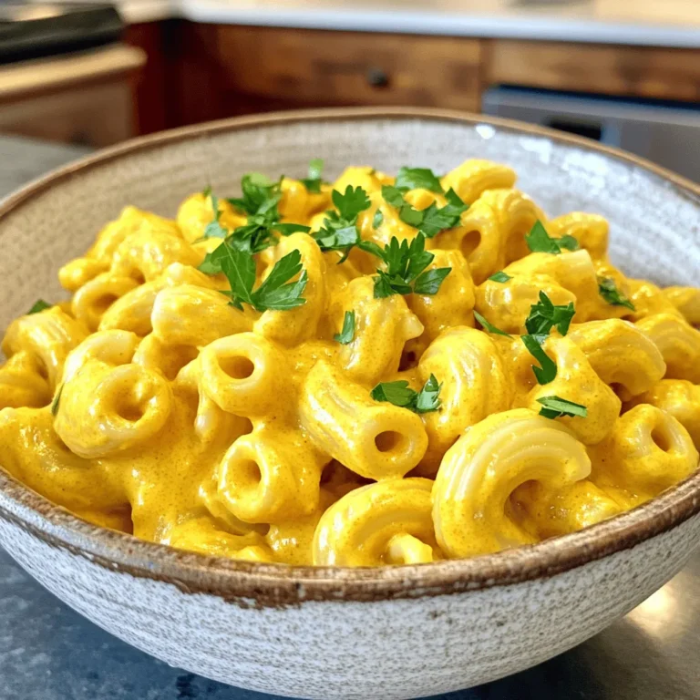 Für meine einfache vegane Mac & Cheese brauche ich einige Hauptzutaten: - 2 Tassen Ellbogen-Makkaroni (oder glutenfreie Pasta) - 1 Tasse rohe Cashewkerne (mindestens 3 Stunden in Wasser eingeweicht) - 1 Tasse ungesüßte Mandelmilch (oder andere pflanzliche Milch) - 2 Esslöffel Nährhefe - 2 Esslöffel Zitronensaft - 1 Teelöffel Knoblauchpulver - 1 Teelöffel Zwiebelpulver - 1 Teelöffel Senf (gelb oder Dijon) - 1/2 Teelöffel Kurkuma (für die Farbe) - Salz und Pfeffer nach Geschmack - Optional: 1/4 Teelöffel Cayennepfeffer (für einen würzigen Kick) - Frische Petersilie, gehackt (zum Garnieren) Diese Zutaten sorgen für den tollen Geschmack und die cremige Textur. Ich bevorzuge ungesüßte Mandelmilch, weil sie leicht und nussig schmeckt. Du kannst auch andere pflanzliche Milch verwenden. Sojamilch oder Hafermilch sind gute Alternativen. Achte darauf, dass sie ungesüßt sind, um den besten Geschmack zu erzielen. Diese Milchalternativen machen das Gericht leicht und gesund. Die Cashewkerne sind der Schlüssel für die cremige Konsistenz. Sie sind reich an gesunden Fetten und Proteinen. Nährhefe gibt der Soße einen käsigen Geschmack. Zitronensaft sorgt für Frische und Balance. Knoblauchpulver und Zwiebelpulver fügen Tiefe hinzu. Kurkuma gibt der Soße eine schöne Farbe und hat viele gesundheitliche Vorteile. Füge Cayennepfeffer hinzu, wenn du es scharf magst. Wenn du mehr über die Nährstoffe wissen willst, schau dir das Full Recipe an. Fülle einen großen Topf mit Wasser. Füge eine Prise Salz hinzu. Bringe das Wasser zum Kochen. Jetzt kannst du die Ellbogen-Makkaroni hinzufügen. Koche die Pasta, bis sie al dente ist. Das dauert meist etwa 8-10 Minuten. Gieße die Makkaroni in ein Sieb und stelle sie beiseite. Achte darauf, dass du sie nicht zu lange kochst, damit sie nicht matschig werden. Nimm die eingeweichten Cashewkerne und gib sie in einen Mixer. Füge die ungesüßte Mandelmilch hinzu. Jetzt kommen die Nährhefe, der Zitronensaft, das Knoblauchpulver und das Zwiebelpulver dazu. Vergiss nicht den Senf und das Kurkuma, um die Farbe zu verbessern. Würze mit Salz und Pfeffer. Mixe alles gut, bis die Soße cremig ist. Wenn die Soße zu dick ist, kannst du etwas mehr Mandelmilch hinzufügen. Erhitze die cremige Cashewsoße in einem großen Topf bei niedriger Temperatur. Gib die gekochten Makkaroni dazu. Rühre alles gut um, bis die Pasta gleichmäßig mit der Soße bedeckt ist. Lass es für 2-3 Minuten warm werden. Probiere das Gericht und füge eventuell Cayennepfeffer hinzu. Garniere mit frisch gehackter Petersilie, um das Gericht zu verschönern. Das macht das Essen noch leckerer. Du wirst die cremige Textur und den tollen Geschmack lieben. Für das vollständige Rezept und weitere Tipps, schau dir das Full Recipe an. Um die perfekte Konsistenz zu erreichen, achte auf die Soße. Die Soße sollte glatt und cremig sein. Wenn sie zu dick ist, füge mehr pflanzliche Milch hinzu. Wenn sie zu dünn ist, püriere mehr Cashewkerne. So bleibt die Textur angenehm. Eine andere Möglichkeit ist, die Soße etwas länger zu mixen. Das macht sie luftiger und verbessert die Konsistenz. Um die Soße würziger zu machen, nutze Gewürze. Senf bringt einen tollen Geschmack. Füge etwas mehr Knoblauchpulver oder Zwiebelpulver hinzu. Wenn du es scharf magst, probiere Cayennepfeffer oder Paprika. Diese Gewürze bringen Tiefe in den Geschmack. Du kannst auch einen Spritzer Zitronensaft für Frische hinzufügen. Experimentiere, bis du die perfekte Mischung findest. Ein häufiger Fehler ist, die Pasta zu lange zu kochen. Achte darauf, sie al dente zu kochen. So bleibt sie bissfest. Ein anderer Fehler ist, die Soße nicht genug zu würzen. Probiere die Soße vor dem Servieren. Schmecke sie ab und justiere die Gewürze. Ein dritter Fehler ist, die Cashewkerne nicht lange genug einzuweichen. Mindestens drei Stunden Einweichzeit sind wichtig. So wird die Soße schön cremig. {{image_4}} Wenn du eine glutenfreie Option suchst, verwende glutenfreie Pasta. Sie schmeckt genauso gut wie normale Pasta. Achte darauf, dass die Zutaten auch glutenfrei sind. Einige Marken bieten tolle Alternativen aus Reis oder Linsen an. Diese Pastaarten sind leicht und lecker. Du kannst dein Mac and Cheese aufpeppen. Füge Gemüse wie Spinat oder Brokkoli hinzu. Diese bringen mehr Farbe und Nährstoffe. Du kannst auch Tofu oder Kichererbsen für Protein verwenden. Das macht das Gericht noch sättigender. Für einen scharfen Kick, verwende Gewürze wie Paprika oder Cayennepfeffer. Diese verleihen dem Gericht einen tollen Geschmack. Du kannst auch etwas Jalapeño oder Sriracha hinzufügen. Das gibt eine aufregende Note. Experimentiere mit den Gewürzen, um deine perfekte Mischung zu finden. Lass deiner Kreativität freien Lauf und genieße deine eigene Version von einfacher veganer Mac & Cheese! Für das vollständige Rezept schau dir den Abschnitt "Einfache Vegan Mac and Cheese Köstlicher Genuss" an. Wenn du Reste von deinem veganen Mac & Cheese hast, bewahre sie in einem luftdichten Behälter auf. Stelle sicher, dass der Behälter gut verschlossen ist. So bleibt der Geschmack frisch. Du kannst die Reste bis zu drei Tage im Kühlschrank lagern. Um veganen Mac & Cheese einzufrieren, folge diesen Schritten: Lass das Gericht zuerst vollständig abkühlen. Fülle es dann in einen gefrierfesten Behälter. Achte darauf, etwas Platz oben zu lassen, damit die Soße beim Einfrieren nicht ausläuft. So hält sich das Mac & Cheese bis zu drei Monate im Gefrierfach. Um dein Mac & Cheese aufzuwärmen, gibt es ein paar gute Methoden. Du kannst es in einer Pfanne bei niedriger Hitze erwärmen. Füge einen Schuss pflanzliche Milch hinzu, um die Soße cremig zu halten. Eine andere Option ist die Mikrowelle. Erhitze es in kurzen Intervallen und rühre zwischendurch um. Das hilft, die Temperatur gleichmäßig zu verteilen. So bleibt der Genuss frisch und lecker. Um vegane Mac & Cheese cremiger zu machen, kannst du mehr Cashews verwenden. Die Cashews geben der Soße eine tolle Konsistenz. Achte darauf, sie mindestens drei Stunden einzuweichen. Das macht sie weicher und leichter zu pürieren. Du kannst auch etwas mehr Mandelmilch hinzufügen, um die Soße flüssiger zu machen. Probiere es aus und passe die Menge nach deinem Geschmack an. Ja, du kannst auch andere Nüsse verwenden. Mandeln oder Macadamianüsse sind gute Alternativen. Diese Nüsse geben der Soße ebenfalls einen cremigen Geschmack. Wenn du Nüsse vermeiden willst, kannst du auch Sonnenblumenkerne probieren. Sie sind eine tolle Option für eine nussfreie Version. Das Rezept für vegane Mac & Cheese ist sehr anpassbar. Es ist pflanzlich, was es für viele Diäten geeignet macht. Wenn du glutenfrei leben möchtest, verwende glutenfreie Pasta. Die Soße ist auch frei von Milch und tierischen Produkten. Achte jedoch auf die Mengen von Öl und Nüssen, wenn du Kalorien zählen musst. Veganer Mac & Cheese ist lecker und einfach zuzubereiten. Wir haben die besten Zutaten wie pflanzliche Milch und Nährstoffe besprochen. Die Schritt-für-Schritt-Anleitung zeigt, wie Sie perfekt gekochte Pasta und eine cremige Soße machen. Tipps helfen Ihnen, häufige Fehler zu vermeiden und den Geschmack zu verbessern. Variationen bieten Vielfalt für jeden Geschmack. Reste können Sie richtig lagern oder einfrieren, damit nichts verloren geht. Mit diesen Informationen gelingt Ihnen veganer Mac & Cheese immer. Viel Spaß beim Ausprobieren!