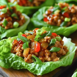 Für die würzigen Hähnchen-Lattich-Wraps brauchst du: - 450 g gemahlenes Hähnchen - 1 Tasse Wasser-Kastanien, gewürfelt - 1 rote Paprika, fein gehackt - 3 Frühlingszwiebeln, in Scheiben geschnitten - 2 Knoblauchzehen, gehackt - 1 Esslöffel frischer Ingwer, gehackt - 3 Esslöffel Sojasauce - 1 Esslöffel Hoisinsauce - 1 Esslöffel Sriracha-Sauce (nach Schärfewunsch anpassen) - 1 Esslöffel Sesamöl - 1 Kopf Butter- oder Eisbergsalat, Blätter separiert - Salz und Pfeffer nach Geschmack - Gemahlenes Hähnchen: Reich an Protein, wichtig für den Muskelaufbau. - Wasser-Kastanien: Diese geben einen schönen Crunch und sind kalorienarm. - Paprika: Sie bieten viele Vitamine, vor allem Vitamin C. - Frühlingszwiebeln: Diese sind gut für die Verdauung und bringen Geschmack. - Knoblauch und Ingwer: Sie sind gesund und fördern das Immunsystem. - Sojasauce und Hoisinsauce: Sie fügen Umami und Tiefe hinzu. Wenn du frische Zutaten auswählst, achte auf die folgenden Punkte: - Hähnchen: Es sollte rosa und feucht aussehen, ohne unangenehmen Geruch. - Gemüse: Wähle knackige Paprika und feste Wasser-Kastanien. - Salat: Die Blätter sollten grün, fest und ohne braune Stellen sein. - Frühlingszwiebeln: Achte darauf, dass sie frisch und knackig sind. - Knoblauch und Ingwer: Sie sollten fest und ohne Schimmel sein. Diese Zutaten machen dein Gericht frisch und schmackhaft. Du wirst den Unterschied schmecken! Für die vollständige Zubereitung, schau dir das [Full Recipe] an. Um würzige Hähnchen-Lattich-Wraps zu machen, folge diesen Schritten: 1. Erhitze das Sesamöl in einer großen Pfanne bei mittlerer Hitze. 2. Füge den gehackten Knoblauch und den Ingwer hinzu. Brate sie etwa 30 Sekunden lang an. 3. Erhöhe die Hitze auf mittelhoch. Gib das gemahlene Hähnchen dazu. 4. Brate es für 5-7 Minuten, bis es braun und durchgegart ist. Zerkleinere das Hähnchen mit einem Spatel. 5. Rühre die gewürfelten Wasser-Kastanien, die rote Paprika und die Frühlingszwiebeln unter. 6. Brate alles für weitere 3-4 Minuten, bis das Gemüse weich ist. 7. Reduziere die Hitze. Füge die Sojasauce, Hoisinsauce und Sriracha hinzu. 8. Vermenge alles gut und koche für 2-3 Minuten, damit die Geschmäcker sich verbinden. 9. Nimm die Pfanne vom Herd. Rühre die grünen Teile der Frühlingszwiebeln ein. 10. Zum Servieren nimm ein Blatt Salat und gib die Hähnchenmischung in die Mitte. Wickele es wie einen Taco zusammen. - Vorbereitung der Zutaten: 5 Minuten - Kochen des Knoblauchs und Ingwers: 30 Sekunden - Braten des Hähnchens: 5-7 Minuten - Hinzufügen des Gemüses: 3-4 Minuten - Vermischen der Saucen: 2-3 Minuten - Gesamtzeit: 25 Minuten - Achte darauf, das Hähnchen gut zu zerkleinern. So garen alle Teile gleichmäßig. - Überfülle die Pfanne nicht. So bleibt das Hähnchen schön saftig. - Die Sriracha-Sauce kannst du nach deinem Geschmack anpassen. - Nutze frisches Gemüse für den besten Geschmack. - Halte die Blätter vom Salat kühl und frisch, bis du servierst. Für das vollständige Rezept, besuche die [Full Recipe]. Ein häufiger Fehler ist das Überkochen des Hähnchens. Achte darauf, dass du es nicht zu lange brätst. Das Hähnchen sollte saftig bleiben. Ein weiterer Fehler ist die falsche Hitze. Zu hohe Hitze kann das Gemüse verbrennen. Halte die Hitze immer im mittleren Bereich. Die richtige Mischung macht den Unterschied. Verwende frische Zutaten, um den besten Geschmack zu erzielen. Das Hinzufügen von Wasser-Kastanien sorgt für einen knusprigen Biss. Achte darauf, die Sojasauce und Hoisinsauce gleichmäßig zu verteilen. So entsteht eine ausgewogene Würze. Die Schärfe der Sriracha kannst du leicht anpassen. Wenn du es milder magst, nimm weniger Sriracha. Für mehr Schärfe kannst du einfach mehr hinzufügen. Probiere es aus, um die perfekte Balance zu finden. Denke daran, die Schärfe mit anderen Zutaten abzumildern. So bleibt der Geschmack harmonisch. Für das vollständige Rezept klicke auf [Full Recipe]. {{image_4}} Möchtest du eine vegetarische oder vegane Version der würzigen Hähnchen-Lattich-Wraps? Das ist einfach! Verwende stattdessen gewürfelten Tofu oder Jackfruit. Diese Zutaten nehmen die Aromen gut auf und geben dir eine tolle Textur. Du kannst den Tofu auch marinieren, um mehr Geschmack zu bekommen. Jeder hat unterschiedliche Vorlieben. Magst du es schärfer? Füge mehr Sriracha hinzu oder sogar frische Chilis. Wenn du es lieber mild magst, lasse die Sriracha weg und füge stattdessen etwas Honig hinzu. So bekommst du eine süßere Note. Um deine Wraps noch besser zu machen, denke an Ergänzungen. Knackige Erdnüsse oder Cashews passen perfekt. Sie geben zusätzlichen Biss und Geschmack. Auch Gemüse wie Karotten oder Gurkenstückchen sind eine gute Wahl. Sie bringen Frische und Farbe in dein Gericht. Wenn du magst, kannst du auch frische Kräuter wie Koriander oder Minze hinzufügen. Sie sorgen für eine aromatische Note. Um die Reste der würzigen Hähnchen-Lattich-Wraps zu lagern, gehe so vor: - Lass das Hähnchen vollständig abkühlen. - Fülle es in einen luftdichten Behälter. - Stelle den Behälter in den Kühlschrank. So bleiben die Aromen frisch, und das Hähnchen bleibt bis zu drei Tage haltbar. Die Salatblätter verlieren schnell ihre Frische. Hier sind einige Tipps: - Lagere die Hähnchenfüllung getrennt von den Salatblättern. - Wickele die Blätter in ein feuchtes Küchentuch. - Bewahre sie in einem geschlossenen Behälter im Kühlschrank auf. So bleiben die Blätter knackig und frisch. Wenn du das Hähnchen aufwärmen möchtest, beachte dies: - Erhitze es in einer Pfanne bei mittlerer Hitze. - Füge einen Spritzer Wasser oder Brühe hinzu, um das Hähnchen saftig zu halten. - Rühre das Hähnchen häufig um, damit es gleichmäßig warm wird. So bleibt der Geschmack erhalten und das Hähnchen wird nicht trocken. Wenn du mehr über die Zubereitung erfahren möchtest, schau dir das Full Recipe an. Wenn du kein Hähnchen verwenden möchtest, gibt es viele Alternativen. Du kannst gemahlenes Rindfleisch oder Pute verwenden. Auch Tofu oder Tempeh sind tolle Optionen für eine vegetarische Variante. Diese Zutaten bieten einen ähnlichen Geschmack und Textur. Achte darauf, die Kochzeit entsprechend anzupassen. So bleibt alles zart und lecker. Ja, du kannst die Füllung im Voraus zubereiten. Koche die Hähnchenmischung und lasse sie abkühlen. Bewahre sie dann in einem luftdichten Behälter im Kühlschrank auf. Die Mischung bleibt so bis zu drei Tage frisch. Du kannst die Wraps auch komplett vorbereiten, jedoch sollten die Salatblätter frisch bleiben. Fülle sie am besten kurz vor dem Servieren. Zu diesen Wraps passen viele Beilagen. Reis oder Quinoa sind eine gute Wahl. Auch eine frische Gurkensalat oder eine scharfe Sojasauce ergänzen das Gericht gut. Für einen extra Crunch kannst du geröstete Erdnüsse oder Cashews hinzufügen. Diese Beilagen machen dein Essen noch schmackhafter und abwechslungsreicher. In diesem Artikel haben wir die wichtigsten Zutaten und Schritte für köstliche Hähnchen-Lattich-Wraps besprochen. Du hast gelernt, welche frischen Zutaten die besten sind und welche Nährstoffe sie bieten. Ich habe auch einige häufige Fehler aufgezeigt und Tipps gegeben, um die Würze perfekt hinzukriegen. Denke daran, dass du die Wraps leicht an deinen Geschmack anpassen kannst. Das Aufbewahren der Reste ist einfach und hilft, Lebensmittelverschwendung zu vermeiden. Experimentiere mit verschiedenen Variationen und genieße deine Kreationen!
