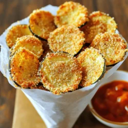- 2 mittelgroße Zucchini - 1 Tasse Paniermehl (Panko bevorzugt) - 1/2 Tasse geriebener Parmesan - 1 Teelöffel Knoblauchpulver - 1 Teelöffel Zwiebelpulver - 1 Teelöffel italienische Gewürzmischung - Salz und Pfeffer nach Geschmack - 2 große Eier, verquirlt - Olivenöl-Spray Die Hauptzutaten sind einfach und gut zu finden. Die Zucchini geben einen frischen Geschmack. Panko sorgt für extra Crunch. Der geriebene Parmesan bringt einen tollen Käsegeschmack. Die Gewürze sind entscheidend. Knoblauchpulver und Zwiebelpulver sorgen für ein tolles Aroma. Die italienische Gewürzmischung gibt einen Hauch von Kräutern. Salz und Pfeffer bringen alles in Balance. Die Eier helfen, die Zucchinischeiben zu binden. Das Olivenöl-Spray sorgt dafür, dass die Chips knusprig werden. Mit diesen Zutaten bereitest du leckere knusprige Zucchinichips zu. Wenn du mehr wissen willst, schau dir das vollständige Rezept an. Heize deinen Ofen auf 110°C vor. Dies sorgt für eine gleichmäßige Hitze. Nimm zwei mittelgroße Zucchini und schneide sie in dünne Runden. Die Runden sollten etwa 3 mm dick sein. Wenn sie zu dick sind, werden sie nicht knusprig. Tupfe die Scheiben mit einem Papiertuch trocken. So entfernst du überschüssige Feuchtigkeit und verbesserst die Knusprigkeit. In einer flachen Schüssel vermische das Paniermehl, den geriebenen Parmesan, Knoblauchpulver, Zwiebelpulver, italienische Gewürzmischung, Salz und Pfeffer. Mische alles gut, damit die Aromen sich verbinden. In einer separaten Schüssel schlage zwei große Eier auf und verrühre sie gut. Diese Mischung hilft, die Zucchinischeiben zu panieren. Tauche jede Zucchinischeibe in die Eimischung. Lasse den Überschuss abtropfen. Wälze sie dann in der Paniermischung. Achte darauf, dass sie gleichmäßig bedeckt sind. Lege die beschichteten Chips auf ein mit Backpapier ausgelegtes Backblech. Besprühe sie leicht mit Olivenöl. Dies hilft, sie noch knuspriger zu machen. Backe die Chips im vorgeheizten Ofen etwa 1,5 bis 2 Stunden. Wende sie zur Halbzeit, um eine gleichmäßige Knusprigkeit zu erreichen. Nimm sie aus dem Ofen, wenn sie goldbraun sind. Lasse sie einige Minuten auf dem Blech abkühlen, bevor du sie servierst. Um perfekte Zucchinichips zu machen, schneide die Zucchini gleichmäßig. Das hilft, dass alle Chips gleich knusprig werden. Ich empfehle, sie in dünne Runden von etwa 3 mm zu schneiden. So garen sie besser und werden knuspriger. Das Trocknen ist ebenfalls wichtig. Tupfe die Zucchini-Scheiben mit einem Papiertuch trocken. Das entfernt überschüssige Feuchtigkeit. Weniger Feuchtigkeit bedeutet mehr Knusprigkeit. Backe die Chips bei 110°C. Diese niedrige Temperatur hilft, die Feuchtigkeit langsam zu entziehen. Ich empfehle, die Chips 1,5 bis 2 Stunden zu backen. Wende die Chips zur Hälfte der Zeit. So werden sie gleichmäßig knusprig. Um die Knusprigkeit zu maximieren, besprühe die Chips leicht mit Olivenöl. Das hilft, die Oberfläche schön goldbraun zu machen. Vermeide zu viel Feuchtigkeit auf den Zucchinischeiben. So bleibt der Biss perfekt. {{image_4}} Du kannst die Gewürze in diesem Rezept leicht ändern. Probiere zum Beispiel Paprika oder Kreuzkümmel. Diese Gewürze geben den Zucchinichips einen neuen Geschmack. Auch frische Kräuter wie Oregano oder Thymian passen gut. Für Käseliebhaber gibt es viele Optionen. Nutze Feta, Cheddar oder sogar Asiago. Jeder Käse bringt einen speziellen Geschmack. So kannst du die Chips immer wieder neu erfinden. Dips machen die Zucchinichips noch besser. Ein gesunder Joghurt-Dip ist eine tolle Wahl. Mische Naturjoghurt mit etwas Zitronensaft und frischen Kräutern. Das gibt einen frischen Kick. Marinara-Sauce ist auch beliebt. Sie passt gut zu den knusprigen Chips. Du kannst auch einen Avocado-Dip probieren. Er ist cremig und lecker. Serviere die Chips in einer schönen Schüssel. Das macht sie einladend. Achte darauf, dass der Dip leicht erreichbar ist. So kann jeder nach Belieben dippen. Es gibt viele Möglichkeiten, diese Zucchinichips zu genießen. Experimentiere und finde deine Lieblingskombination. Das vollständige Rezept findest du hier: [Full Recipe]. Um die Knusprigkeit deiner Zucchinichips zu erhalten, lagere sie in einem luftdichten Behälter. Ein Glasbehälter funktioniert gut, da er Feuchtigkeit fernhält. Du kannst auch einen Plastikbeutel verwenden, aber achte darauf, die Luft herauszudrücken. Halte die Chips an einem kühlen, dunklen Ort. Vermeide direkte Sonneneinstrahlung, da sie die Chips weich machen kann. Zucchinichips sind bei richtiger Lagerung etwa eine Woche haltbar. Du wirst jedoch feststellen, dass sie nach ein paar Tagen etwas an Knusprigkeit verlieren können. Wenn du die Chips frisch genießen möchtest, empfehle ich dir, sie nach dem Backen sofort zu essen. Wenn du die Chips wieder knusprig machen möchtest, gibt es einige einfache Methoden. Die beste Methode ist, sie im Ofen erneut zu backen. Heize den Ofen auf 110°C vor und lege die Chips auf ein Backblech. Backe sie etwa 10 bis 15 Minuten, bis sie wieder knusprig sind. Die Mikrowelle ist eine schnellere Option, aber sie kann die Chips weich machen. Wenn du die Mikrowelle verwenden möchtest, lege die Chips auf ein mikrowellengeeignetes Papier und erhitze sie in kurzen Intervallen von 30 Sekunden. Überprüfe die Chips regelmäßig, damit sie nicht verbrennen. So kannst du deine knusprigen Zucchinichips auch nach ein paar Tagen genießen. Um die besten Zucchinichips zu machen, achte auf die Dicke der Scheiben. Die Zucchini sollten dünn, etwa 3 mm, geschnitten werden. Trockne die Scheiben gut mit einem Papiertuch. Das hilft, die Chips knusprig zu machen. Besprühe die Chips mit Olivenöl, bevor du sie backst. Nach der Hälfte der Backzeit wende die Chips. So werden sie gleichmäßig knusprig. Ja, du kannst auch andere Gemüsesorten verwenden. Kürbis, Karotten oder Süßkartoffeln eignen sich gut. Schneide das Gemüse ebenfalls dünn. Die Backzeit kann sich je nach Gemüse ändern. Halte ein Auge darauf, um die perfekte Knusprigkeit zu erreichen. Zucchinichips sind eine gesunde Snack-Option. Sie enthalten weniger Fett als frittierte Chips. Zucchini hat viele Vitamine und Mineralien. Sie sind kalorienarm und reich an Ballaststoffen. Das macht sie zu einem tollen Snack für jede Diät. Dieses Rezept ergibt etwa vier Portionen. Jede Portion enthält ungefähr 10 bis 15 Chips. Du kannst die Portionen leicht anpassen, indem du mehr Zucchini verwendest. Die Zubereitungszeit bleibt gleich, solange du den Ofen richtig vorheizt. Ja, du kannst Zucchinichips im Voraus zubereiten. Bereite die Chips ganz normal vor und backe sie. Lass sie abkühlen und lagere sie in einem luftdichten Behälter. Sie bleiben so für einige Tage knusprig. Du kannst sie auch im Ofen leicht aufwärmen, um die Knusprigkeit zurückzubringen. Das vollständige Rezept für knusprige Zucchinichips findest du [hier](Full Recipe). Es enthält alle Schritte und Tipps, um die besten Chips zu machen. Zusammenfassend hast du jetzt alles, was du brauchst, um knusprige Zucchinichips zu machen. Die Zutaten sind einfach, und die Anleitung leicht zu folgen. Achte besonders auf das Schneiden der Zucchini und das Trocknen. Variiere mit Gewürzen und Dips, um es spannend zu halten. Lagere die Chips richtig, damit sie knusprig bleiben. Zucchinichips sind nicht nur lecker, sondern auch gesund. Probiere das Rezept aus und genieße deine selbstgemachten Snacks!