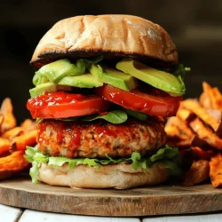 Für die Spicy Sriracha Truthahn Burger benötigen Sie folgende Hauptzutaten: - 450 g gemahlenes Truthahnfleisch - 2 Esslöffel Sriracha-Sauce - 1 Esslöffel Sojasauce - 1 Teelöffel Knoblauchpulver - 1 Teelöffel Zwiebelpulver - 1 Teelöffel geräuchertes Paprikapulver - 1/2 Teelöffel Salz - 1/2 Teelöffel schwarzer Pfeffer - 1/4 Tasse Semmelbrösel - 1 Ei, leicht verquirlt - 4 Vollkorn-Burgerbrötchen Diese Zutaten geben den Burgern ihren tollen Geschmack. Das Truthahnfleisch sorgt für eine saftige Basis. Die Sriracha-Sauce bringt die würzige Schärfe. Sojasauce macht das Fleisch noch zarter. Die Gewürze fügen den Burgern Tiefe und Geschmack hinzu. Knoblauchpulver und Zwiebelpulver geben ein herzhaftes Aroma. Geräuchertes Paprikapulver sorgt für eine rauchige Note. Salz und Pfeffer runden das ganze Gericht ab. Diese Gewürze sind wichtig, um den vollen Geschmack zu erreichen. Sie helfen, die verschiedenen Aromen zu verbinden. Für das perfekte Burger-Erlebnis sind die Toppings entscheidend. Ich empfehle frische Blätter Salat und dicke Tomatenscheiben. Sie bringen Frische und Farbe. Avocadoscheiben sind eine tolle Ergänzung, wenn Sie es cremig mögen. Für den Extra-Kick können Sie mehr Sriracha hinzufügen. Zu den Beilagen passen Süßkartoffelpommes oder ein knackiger Salat. Diese Optionen sind lecker und machen das Essen noch besser. Servieren Sie die Burger warm und genießen Sie jeden Bissen. Wenn Sie mehr erfahren möchten, schauen Sie sich das [Full Recipe] an. Um die perfekte Burger-Mischung zu machen, nimm eine große Schüssel. Gib das gemahlene Truthahnfleisch hinein. Füge dann die Sriracha-Sauce, Sojasauce, Knoblauchpulver, Zwiebelpulver, geräuchertes Paprikapulver, Salz und Pfeffer hinzu. Rühre alles gut um, bis die Zutaten sich gut vermischen. Teile die Mischung in vier Teile. Nimm einen Teil und forme ihn zu einem Patty. Mach eine kleine Vertiefung in der Mitte. Das hilft, dass die Patties beim Kochen nicht aufblähen. Wiederhole dies mit den anderen Portionen. Heize deinen Grill oder die Pfanne auf mittelhohe Hitze vor. Öl die Grillroste leicht ein. Lege die Patties auf den Grill oder in die Pfanne. Brate sie etwa 5-6 Minuten auf jeder Seite, bis sie durchgegart sind. Die Innentemperatur sollte 74°C erreichen. Röste die Burgerbrötchen für 1-2 Minuten, bis sie goldbraun sind. Baue deinen Burger: Lege einen Patty auf ein Brötchen, füge Salat, Tomate und Avocado hinzu. Träufle Sriracha darüber und genieße! Du findest die vollständige Anleitung im Full Recipe. Um die perfekte Konsistenz für deine Spicy Sriracha Truthahn Burger zu erreichen, achte auf die Mischung. Verwende frisches gemahlenes Truthahnfleisch. Zu viel oder zu wenig Semmelbrösel kann die Textur verändern. Mische die Zutaten gut, aber überarbeite das Fleisch nicht. Eine gleichmäßige Verteilung sorgt für saftige Patties. Die kleine Vertiefung in der Mitte der Patties hilft auch, dass sie gleichmäßig kochen. Die ideale Grill-Temperatur liegt bei mittelhoher Hitze, etwa 190°C. Diese Temperatur sorgt für eine schöne Kruste. Du willst, dass die Patties innen saftig und durchgegart sind. Überprüfe die Innentemperatur mit einem Thermometer. Sie sollte 74°C erreichen. Wenn du ohne Thermometer grillst, drücke leicht auf die Patties. Sie sollten fest sein, aber nicht trocken. Ein häufiger Fehler ist, die Patties zu lange zu grillen. Das kann sie trocken machen. Achte darauf, nicht zu oft zu wenden. Einmal wenden ist genug, um die Kruste zu entwickeln. Ein anderer Fehler ist, die Patties nicht zu würzen. Die Sriracha-Sauce ist wichtig, aber auch andere Gewürze geben Geschmack. Wenn du die Mischung zu lange stehen lässt, kann sie austrocknen. Mische alles frisch und forme direkt die Patties. {{image_4}} Wenn Sie die Sriracha Truthahn Burger abwandeln möchten, probieren Sie andere Fleischsorten. Rindfleisch bringt einen kräftigen Geschmack. Hähnchen ist magerer, aber genauso lecker. Für eine fettreduzierte Option wählen Sie Putenfleisch. Diese Alternativen halten die Burger saftig und schmackhaft. Die Schärfe ist wichtig. Sie können die Sriracha-Sauce nach Ihrem Geschmack anpassen. Wenn Sie es milder mögen, reduzieren Sie die Menge. Eine Prise Honig kann auch helfen, die Schärfe auszugleichen. Für echte Feurig-Liebhaber, fügen Sie mehr Sriracha oder frische Chilis hinzu. So machen Sie den Burger ganz nach Ihrem Gusto. Für eine vegane Version verwenden Sie schwarze Bohnen oder Linsen. Diese sind nahrhaft und reich an Geschmack. Kombinieren Sie sie mit Haferflocken für die Konsistenz. Auch Tofu ist eine tolle Option. Mischen Sie es mit Sriracha für den gleichen Kick. So können auch Veganer die köstlichen Aromen genießen. Um die Reste Ihrer Spicy Sriracha Truthahn Burger richtig zu lagern, nutzen Sie luftdichte Behälter. Lassen Sie die Burger zuerst auf Raumtemperatur abkühlen. Wickeln Sie die Burger dann in Frischhaltefolie ein oder legen Sie sie in eine Box. So bleibt der Geschmack frisch. Wenn Sie die Burger wieder aufwärmen, nutzen Sie eine Pfanne oder die Mikrowelle. In der Pfanne sollten Sie bei mittlerer Hitze arbeiten. Braten Sie die Burger etwa 3-4 Minuten pro Seite, bis sie warm sind. In der Mikrowelle erwärmen Sie sie für 30-60 Sekunden. Achten Sie darauf, sie nicht zu überhitzen. Im Kühlschrank halten sich die Reste 3-4 Tage. Stellen Sie sicher, dass sie gut verpackt sind. Im Gefrierschrank können die Burger bis zu 3 Monate bleiben. Legen Sie sie einfach in einen Gefrierbeutel und drücken Sie die Luft heraus. So bleibt die Qualität erhalten. Ein Spicy Sriracha Truthahn Burger hat etwa 350 bis 400 Kalorien. Diese Zahl kann je nach Zutaten variieren. Wenn du Avocado oder Käse hinzufügst, steigen die Kalorien. Du kannst auch die Semmelbrösel verringern, um Kalorien zu sparen. Ja, du kannst die Sriracha-Sauce ersetzen. Probiere scharfe Sojasauce oder eine süße Chilisauce. Diese Optionen geben einen anderen Geschmack, aber sie sind lecker. Du kannst auch eine milde Sauce verwenden, wenn du es weniger scharf magst. Zu diesen Burgern passen viele Beilagen. Hier sind einige Ideen: - Süßkartoffelpommes - Ein frischer Salat - Gegrilltes Gemüse - Kartoffelsalat - Chips oder Nachos Du kannst die Beilagen nach deinem Geschmack auswählen. Sie ergänzen die würzigen Aromen der Burger gut. Für die vollständige Anleitung, schau dir das [Full Recipe] an. Der Spicy Sriracha Truthahn Burger ist lecker und einfach zuzubereiten. Ich habe die wichtigsten Zutaten, die Schritte zur Zubereitung und praktische Tipps erläutert. Zudem gibt es tolle Variationen und Lagerhinweise für die Reste. Achte darauf, die richtige Konsistenz zu erzielen und Fehler zu vermeiden. Mit diesen Informationen kannst du köstliche Burger kreieren, die jedem schmecken. Jetzt bist du bereit, es selbst auszuprobieren und deine eigenen Kreationen zu genießen!