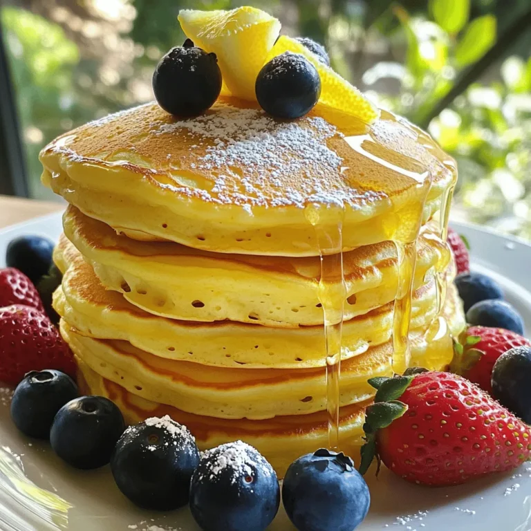 Für die Zitronen-Ricotta-Pfannkuchen brauche ich folgende Zutaten: - 1 Tasse Ricotta-Käse - 2 große Eier - 1/4 Tasse Milch - 1/4 Tasse frischer Zitronensaft - Schale von 1 Zitrone (abgerieben) - 1 Tasse Weizenmehl - 2 Esslöffel Zucker - 1 Esslöffel Backpulver - 1/2 Teelöffel Salz - 2 Esslöffel geschmolzene Butter (plus mehr zum Braten) - Puderzucker zum Bestäuben - Frische Beeren zum Servieren Diese Zutaten sorgen für einen frischen und leckeren Geschmack. Der Ricotta macht die Pfannkuchen besonders weich und saftig. Jede Zutat bietet wichtige Nährstoffe. Ricotta ist reich an Eiweiß und Kalzium. Die Eier liefern Vitamine und Mineralstoffe. Zitronensaft bringt Vitamin C und Antioxidantien. Weizenmehl fügt Kohlenhydrate hinzu, die Energie spenden. Die Beeren sind eine gute Quelle für Ballaststoffe und Vitamine. Puderzucker sorgt für Süße, aber verwende ihn sparsam! Wenn du glutenfrei essen möchtest, kannst du das Weizenmehl ersetzen. Verwende einfach glutenfreies Mehl oder Mandelmehl. Diese Mehle geben dir ähnliche Ergebnisse. Achte darauf, dass die Konsistenz des Teigs gleich bleibt. Du könntest auch Hafermehl ausprobieren, um eine andere Textur zu erhalten. Diese Anpassungen machen das Rezept für alle zugänglich. Für die gesamte Zubereitung empfehle ich das [Full Recipe]. Zuerst brauchst du eine große Rührschüssel. Gib den Ricotta-Käse, die Eier, die Milch, den frischen Zitronensaft und die Zitronenschale hinein. Rühre alles gut mit einem Schneebesen, bis die Masse glatt ist. In einer separaten Schüssel mischt du das Weizenmehl, den Zucker, das Backpulver und das Salz. Vermenge alles gut, so dass die trockenen Zutaten gleichmäßig sind. Jetzt gib die trockenen Zutaten langsam zu den feuchten Zutaten. Rühre vorsichtig, nur bis alles gerade so kombiniert ist. Kleine Klümpchen sind okay. Zum Schluss hebe die geschmolzene Butter unter, bis sie gut eingearbeitet ist. Erhitze eine beschichtete Pfanne oder eine Grillplatte bei mittlerer Hitze. Fette sie leicht mit Butter ein. Für jeden Pfannkuchen gieße etwa 1/4 Tasse des Teigs in die Pfanne. Koche sie, bis sich Blasen auf der Oberfläche bilden. Das dauert etwa 2-3 Minuten. Wende die Pfannkuchen und brate sie weitere 2 Minuten, bis sie goldbraun sind. Wiederhole den Vorgang mit dem restlichen Teig und fette die Pfanne nach Bedarf nach. Um die perfekte Textur zu erreichen, vermeide es, den Teig zu stark zu mischen. Kleine Klümpchen sind in Ordnung und helfen, die Pfannkuchen fluffig zu machen. Achte darauf, dass die Pfanne nicht zu heiß ist. Eine mittlere Hitze sorgt für gleichmäßiges Garen. Serviere die Pfannkuchen warm, bestreue sie mit Puderzucker und garniere sie mit frischen Beeren. Für mehr Details schaue dir das Full Recipe an. Um luftige Pfannkuchen zu machen, ist das Mischen der Zutaten wichtig. Du solltest die trockenen und die feuchten Zutaten getrennt mischen. Kombiniere sie dann sanft. Kleine Klumpen sind in Ordnung. Zu viel Rühren macht die Pfannkuchen schwer. Die Eier sollten frisch sein. Sie helfen, die Pfannkuchen fluffig zu halten. Achte darauf, die Pfanne nicht zu heiß zu machen. Eine mittlere Hitze gibt dir die besten Ergebnisse. Ein häufiger Fehler ist das Übermixen des Teigs. Das führt zu zähen Pfannkuchen. Ein anderer Fehler ist, die Pfanne nicht ausreichend vorzubereiten. Du brauchst etwas Butter, um ein Ankleben zu vermeiden. Wenn du die Pfannkuchen zu früh wendest, zerfallen sie. Warte, bis sich Blasen bilden. Die richtige Kochzeit macht einen großen Unterschied. Zitronen-Ricotta-Pfannkuchen schmecken toll mit frischen Beeren. Himbeeren und Blaubeeren passen perfekt. Diese Früchte bringen Farbe und Frische. Du kannst auch einen Spritzer Zitronensaft hinzufügen. Das verstärkt den Geschmack. Griechischer Joghurt ist eine tolle Wahl für etwas Cremigkeit. Für einen süßeren Touch kannst du Honig oder Ahornsirup verwenden. Nutze Puderzucker für eine schöne Präsentation. Diese Tipps machen die Pfannkuchen nicht nur lecker, sondern auch schön. {{image_4}} Zitronen-Ricotta-Pfannkuchen sind sehr vielseitig. Du kannst sie mit vielen Früchten kombinieren. Beeren sind eine tolle Wahl. Himbeeren, Erdbeeren oder Blaubeeren passen perfekt. Diese Früchte bringen frische Aromen. Du kannst sie in den Teig mischen oder als Topping verwenden. Eine weitere gute Option sind Bananen. Schneide sie in Scheiben und lege sie auf die Pfannkuchen. Das gibt eine süße Note. Auch Pfirsiche oder Aprikosen sind lecker. Probiere, sie leicht zu grillen. Das verstärkt ihren Geschmack und macht die Pfannkuchen noch besser. Wenn du eine vegane Version möchtest, ist das einfach. Ersetze den Ricotta-Käse durch pflanzliche Alternativen. Cashew-Mousse oder Soja-Joghurt sind gute Optionen. Beide geben eine cremige Textur. Die Eier kannst du durch Apfelmus oder Leinsamen ersetzen. Für Leinsamen mische 1 Esslöffel mit 2 Esslöffeln Wasser. Lass es einige Minuten stehen, bis es dick wird. Die Milch kannst du durch Mandel- oder Hafermilch ersetzen. So bleibt der Geschmack frisch und lecker. Zitronen-Ricotta-Pfannkuchen sind einfach, aber du kannst sie kreativ gestalten. Füge Gewürze wie Zimt oder Muskatnuss hinzu. Ein Hauch von Vanille macht sie auch besonders. Wenn du Schokolade magst, probiere Schokoladenstückchen. Sie schmelzen beim Braten und geben eine süße Überraschung. Kokosraspel sind eine weitere tolle Idee. Sie bringen tropische Aromen und eine schöne Textur. Du kannst sogar Nüsse hinzufügen, um einen knackigen Biss zu bekommen. Walnüsse oder Mandeln harmonieren gut mit den Pfannkuchen. So wird jedes Frühstück ein neues Erlebnis. Für das vollständige Rezept, schau dir die [Full Recipe] an. Wenn du übrig gebliebene Zitronen-Ricotta-Pfannkuchen hast, lagere sie in einem luftdichten Behälter. So bleiben sie frisch. Stelle sicher, dass die Pfannkuchen vollständig abgekühlt sind, bevor du sie verpackst. Das verhindert, dass sich Kondenswasser bildet. Um die Pfannkuchen wieder warm zu bekommen, nutze eine Pfanne oder die Mikrowelle. In der Pfanne erwärmst du sie bei mittlerer Hitze für etwa 1-2 Minuten pro Seite. In der Mikrowelle reicht eine kurze Zeit von 20-30 Sekunden. Überprüfe, ob sie heiß sind, bevor du sie servierst. Im Kühlschrank halten sich die Pfannkuchen bis zu 3 Tage. Wenn du sie länger aufbewahren möchtest, lege sie in den Gefrierschrank. Dort halten sie bis zu 2 Monate. Achte darauf, sie gut einzupacken, damit sie nicht austrocknen. Vor dem Servieren lasse sie im Kühlschrank auftauen oder erhitze sie direkt aus dem Gefrierfach. Diese Tipps helfen dir, keine leckeren Pfannkuchen zu verschwenden und das volle Aroma zu genießen. Für das vollständige Rezept kannst du den Abschnitt "Full Recipe" ansehen. Um die Pfannkuchen fluffiger zu machen, kannst du einige Tricks anwenden. Verwende frische Eier. Schlage das Eiweiß separat und hebe es vorsichtig in den Teig. Das macht die Pfannkuchen leicht und luftig. Achte darauf, den Teig nicht zu stark zu mischen. Kleine Klümpchen im Teig sind okay. Wenn du die Pfannkuchen nur kurz rührst, bleibt die Luft im Teig. Ja, du kannst den Ricotta-Käse ersetzen. Quark oder Frischkäse sind gute Alternativen. Diese Käsesorten bieten ähnliche Texturen und Geschmäcker. Bei veganen Optionen ist pflanzlicher Joghurt eine gute Wahl. Du kannst auch Seidentofu verwenden, um eine cremige Konsistenz zu erhalten. Denke daran, den Geschmack etwas anzupassen, wenn du eine andere Käsesorte verwendest. Zu den Zitronen-Ricotta-Pfannkuchen passen viele Beilagen. Frische Beeren sind eine großartige Wahl. Sie bringen Farbe und Süße. Ein Spritzer Zitronensaft verleiht den Pfannkuchen einen frischen Kick. Griechischer Joghurt ist eine weitere leckere Option. Für eine süße Note kannst du Honig oder Ahornsirup verwenden. Diese Toppings machen die Pfannkuchen noch köstlicher! Zitronen-Ricotta-Pfannkuchen sind einfach und lecker. Sie bieten viele Nährstoffe, und ich habe euch gezeigt, wie ihr sie perfekt zubereitet. Mit unseren Tipps gelingen die Pfannkuchen fluffig und schmackhaft. Ob glutenfrei oder vegan, es gibt viele Variationen. Denkt daran, Reste richtig zu lagern, um die Frische zu bewahren. Viel Spaß beim Ausprobieren! Einfach kreativ sein und die besten Kombinationen finden.