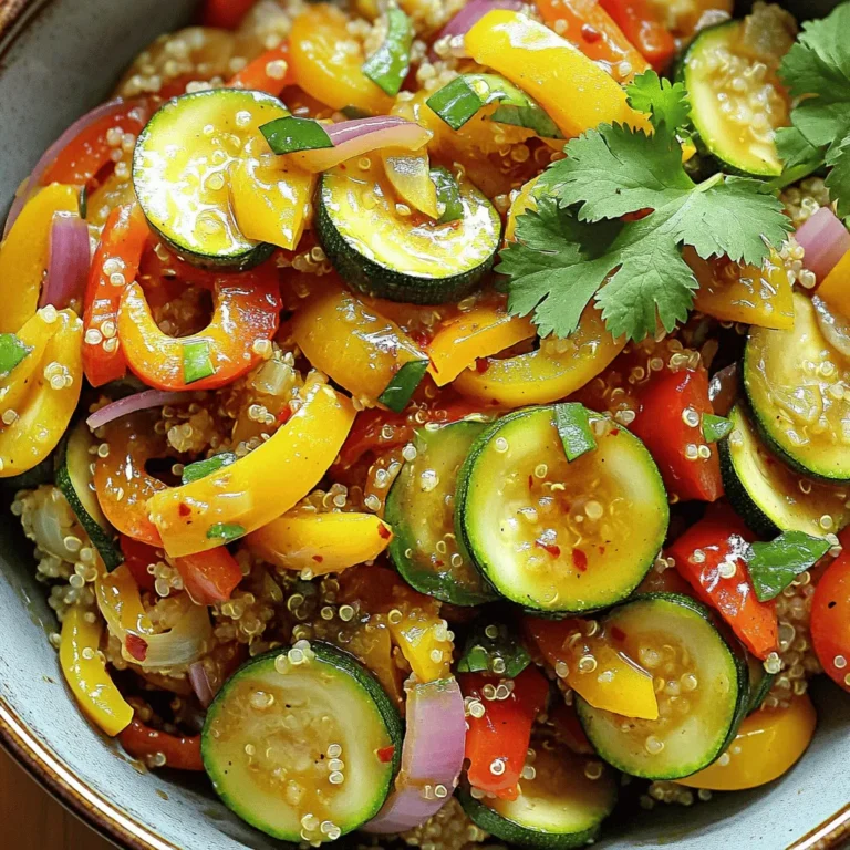 Für dieses bunte Gericht brauchen Sie die folgenden Hauptzutaten: - 2 mittelgroße Zucchinis, in Halbmonde geschnitten - 1 rote Paprika, in Streifen geschnitten - 1 gelbe Paprika, in Streifen geschnitten - 1 kleine rote Zwiebel, in Ringe geschnitten - 3 Knoblauchzehen, fein gehackt - 1 Esslöffel frischer Ingwer, gerieben Diese Zutaten sorgen für den frischen Geschmack. Zucchini und Paprika bringen nicht nur Farbe, sondern auch viele Nährstoffe. Die Zwiebel, der Knoblauch und der Ingwer fügen einen tollen Geschmack hinzu. Um das Rezept anzupassen, können Sie folgende optionale Zutaten hinzufügen: - 2 Esslöffel Sojasauce (mit niedrigem Natriumgehalt) - 1 Esslöffel Sesamöl - 1 Esslöffel Olivenöl - 1 Teelöffel Honig oder Ahornsirup - 1 Teelöffel Chiliflocken (optional) - Salz und Pfeffer nach Geschmack - Frischer Koriander oder Petersilie zum Garnieren Diese Zutaten helfen, das Gericht nach Ihrem Geschmack zu verändern. Sojasauce und Sesamöl geben einen umami Geschmack. Chiliflocken bringen eine scharfe Note. Das Zucchini und Pepper Stir Fry ist reich an Vitaminen und Mineralstoffen. Hier sind einige Nährstoffe, die Sie erwarten können: - Vitamin C aus Paprika und Zwiebel - Ballaststoffe aus Zucchini - Antioxidantien aus Ingwer und Knoblauch Dieses Gericht ist nicht nur lecker, sondern auch gesund. Es ist ideal für eine ausgewogene Ernährung. Wenn Sie mehr erfahren möchten, schauen Sie sich das [Full Recipe] an! Zuerst wasch die Zucchinis und schneide sie in Halbmonde. Du kannst die Schale dranlassen, sie gibt Farbe. Nimm die Paprika und schneide sie in Streifen. Die rote Zwiebel schneidest du in Ringe. Hacke den Knoblauch fein und reibe den Ingwer. Diese frischen Zutaten machen das Gericht lecker. Erhitze das Olivenöl in einer großen Pfanne oder einem Wok. Warte, bis das Öl heiß ist. Dann gib die Zucchini hinein und brate sie etwa drei Minuten. Sie sollten weich, aber nicht matschig sein. Füge die Paprika und die Zwiebel hinzu. Rühre alles für vier bis fünf Minuten um. Das Gemüse soll zart, aber knackig bleiben. Jetzt kommt der Knoblauch und der Ingwer dazu. Brate alles für ein bis zwei Minuten. Du wirst den Duft lieben! Mische in einer kleinen Schüssel die Sojasauce, das Sesamöl, den Honig und die Chiliflocken. Gieß die Mischung über das Gemüse in der Pfanne. Rühre gut um, damit alles gut bedeckt ist. Lass es eine weitere Minute garen. Würze nach Geschmack mit Salz und Pfeffer. Achte darauf, dass du das Gemüse nicht zu lange brätst. Es soll frisch und knackig bleiben. Wenn das Gemüse die richtige Konsistenz hat, ist es bereit zum Servieren. Probiere das Gericht und passe die Gewürze nach deinem Geschmack an. Wenn du mehr Geschmack möchtest, kannst du auch mehr Sojasauce hinzufügen. Ein häufiger Fehler beim Wok-Garen ist, das Gemüse zu überladen. Der Wok braucht Platz, um das Gemüse gleichmäßig zu garen. Überfüllung führt zu Dämpfung, nicht zu Braten. Achte darauf, die Zutaten in kleinen Mengen zu braten. Ein weiterer Fehler ist, die Temperatur zu niedrig einzustellen. Ein heißer Wok erzeugt die besten Aromen. Erhitze das Öl gut, bevor du das Gemüse hinzufügst. So erhältst du eine schöne Röstung. Für das perfekte Zucchini und Pepper Stir Fry brauchst du einige wichtige Werkzeuge: - Wok oder große Pfanne - Holzlöffel oder Spatel - Schneidebrett - Scharfes Messer - Messbecher und Löffel Diese Werkzeuge helfen dir, das Gemüse gut zu schneiden und gleichmäßig zu garen. Ein Wok ist besonders wichtig, da er eine hohe Hitze speichert. Du kannst die Würze leicht anpassen. Wenn du es schärfer magst, füge mehr Chiliflocken hinzu. Für eine süßere Note kannst du mehr Honig verwenden. Ein Spritzer Limettensaft bringt Frische. So kannst du das Gericht individuell anpassen. Experimentiere mit verschiedenen Sojasaucen, um den Geschmack zu variieren. Das [Full Recipe] ist ein guter Ausgangspunkt, um deine eigenen Ideen einzubringen! {{image_4}} Du kannst das Zucchini und Pepper Stir Fry mit verschiedenen Proteinquellen aufpeppen. Tofu ist eine gute Wahl für Vegetarier. Er nimmt die Aromen der Sauce gut auf. Schneide den Tofu in Würfel und brate ihn leicht an. Das gibt ihm eine schöne Textur. Wenn du Fleisch magst, füge Hühnerbrust oder Rindfleisch hinzu. Schneide das Fleisch in dünne Streifen. Brate es zuerst in der Pfanne, bevor du das Gemüse hinzufügst. Achte darauf, das Fleisch gut durchzukochen. So bleibt es saftig und zart. Eine tolle Möglichkeit, dein Stir Fry noch nahrhafter zu machen, ist das Hinzufügen von Nüssen oder Samen. Mandeln, Cashews oder Sonnenblumenkerne bringen Crunch und gesunde Fette. Röste die Nüsse kurz in der Pfanne, bevor du sie zum Gericht gibst. So entfalten sie ihr volles Aroma. Du kannst auch Chiasamen oder Leinsamen hinzufügen. Diese sind reich an Ballaststoffen und Omega-3-Fettsäuren. Sie passen gut zu den Aromen des Gerichts und machen es gesünder. Das Schöne an einem Stir Fry ist die Vielfalt an Gemüse. Du kannst je nach Saison verschiedene Sorten verwenden. Im Frühling sind Spargel und Erbsen frisch und lecker. Im Sommer kannst du Zucchini und Paprika verwenden, wie im Rezept. Im Herbst sind Kürbis und Brokkoli eine gute Wahl. Experimentiere mit Gemüse, das dir schmeckt. Jeder neue Geschmack macht dein Gericht anders. So bleibt das Zucchini und Pepper Stir Fry spannend und lecker. Probier auch die Full Recipe für eine einfache Zubereitung! Bewahre das Zucchini und Pepper Stir Fry in einem luftdichten Behälter auf. So bleibt das Gemüse frisch. Du kannst es bis zu drei Tage im Kühlschrank lagern. Stelle sicher, dass es abgekühlt ist, bevor du es in den Kühlschrank stellst. Das hilft, die Textur und den Geschmack zu erhalten. Wenn du mehr für später machen möchtest, kannst du das Stir Fry einfrieren. Teile das Gemüse in Portionen auf und lege es in Gefrierbeutel. Drücke die Luft heraus und verschließe sie gut. So bleibt das Gericht bis zu drei Monate frisch. Wenn du es verwenden möchtest, lasse es im Kühlschrank auftauen. Um das Stir Fry wieder aufzuwärmen, benutze eine Pfanne oder die Mikrowelle. In der Pfanne erhitze es bei mittlerer Hitze. Rühre es gut um, damit es gleichmäßig warm wird. In der Mikrowelle erwärmst du es in kurzen Intervallen. Prüfe oft, damit es nicht zu heiß wird. Achte darauf, das Gericht nicht zu lange zu erhitzen, um die Frische zu bewahren. Um das Rezept glutenfrei zu machen, ersetzen Sie die Sojasauce durch Tamari. Tamari ist eine glutenfreie Sojasaucenvariante. Achten Sie darauf, dass alle anderen Zutaten auch glutenfrei sind. Dies ist wichtig, um eine glutenfreie Mahlzeit zu garantieren. Ja, Sie können viele andere Gemüsesorten verwenden. Brokkoli, Karotten oder Zuckerschoten passen gut dazu. Seien Sie kreativ! Denken Sie daran, die Garzeit je nach Gemüse anzupassen. Härtere Sorten brauchen länger, während zartere schneller garen. Um mehr Geschmack zu erhalten, fügen Sie mehr Gewürze hinzu. Ein wenig mehr Knoblauch oder Ingwer macht viel aus. Auch das Hinzufügen von frischen Kräutern wie Basilikum oder Koriander nach dem Kochen kann den Geschmack verbessern. Experimentieren Sie mit verschiedenen Zutaten, um Ihre perfekte Mischung zu finden. Zusammenfassend haben wir die besten Zutaten für dein Zucchini und Pepper Stir Fry besprochen. Du hast gelernt, wie du die Zutaten vorbereitest, sie kochst und häufige Fehler vermeidest. Zudem kannst du das Gericht nach deinem Geschmack variieren. Ich hoffe, die Tipps zur Lagerung und die FAQs helfen dir weiter. Stir Fry ist einfach zuzubereiten und kann köstlich sein. Probier es aus und mach es dir zu Hause lecker!