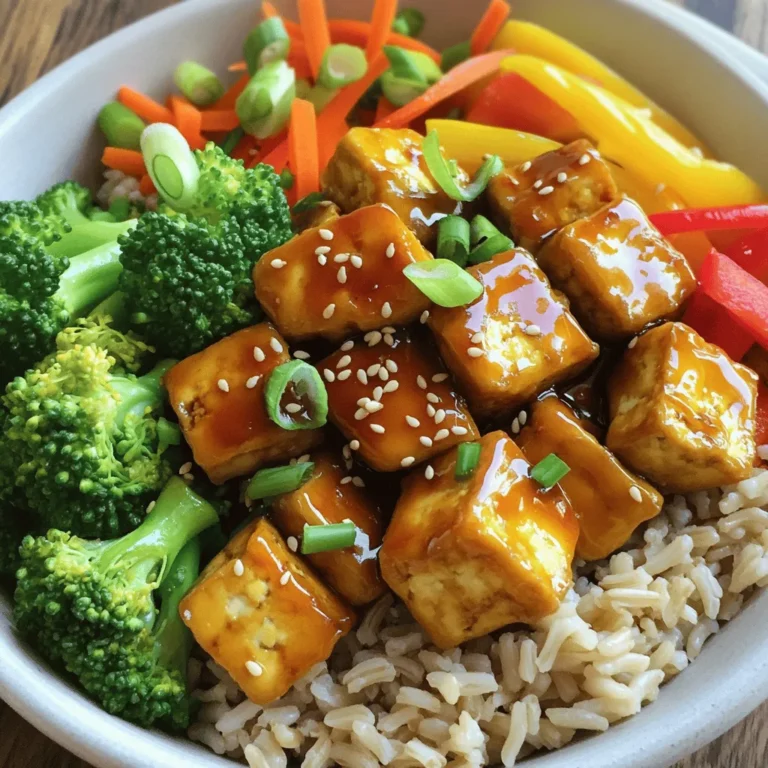 Die Hauptzutaten machen dieses Gericht besonders lecker. Hier ist, was du brauchst: - 1 Block fester Tofu, gepresst und abgetropft - 60 ml Sojasauce (oder Tamari für glutenfrei) - 60 ml Ahornsirup - 30 ml Reisessig - 15 ml Sesamöl - 15 g Maisstärke - 2 Tassen gekochter Naturreis (oder Quinoa) - 1 Tasse Brokkoliröschen - 1 Tasse Paprika, in Streifen - 1 Karotte, in Julienne geschnitten - 2 Frühlingszwiebeln, in Ringe geschnitten - Sesamsamen zum Garnieren Zusätzliche Zutaten können den Geschmack verstärken. Hier sind einige Empfehlungen: - Ingwer, frisch gerieben - Knoblauch, fein gehackt - Chili, für etwas Schärfe - Koriander, frisch, zum Garnieren - Limettensaft, für einen frischen Kick Diese Schalen sind nicht nur lecker, sondern auch nahrhaft. Tofu bietet hochwertiges Protein und viele Mineralien. Gemüse bringt wichtige Vitamine und Ballaststoffe mit. Reis oder Quinoa liefern dir Energie durch Kohlenhydrate. Jedes Element sorgt zusammen für eine ausgewogene Mahlzeit. Wenn du mehr über die Nährstoffe erfahren möchtest, schaue dir die [Full Recipe] an. Um mit knusprigen Teriyaki Tofu Bowls zu starten, müssen wir den Tofu vorbereiten. Zuerst schneide ich den Tofu in gleichmäßige Würfel. Das sorgt dafür, dass sie gleichmäßig garen. Dann mische ich in einer Schüssel Sojasauce, Ahornsirup, Reisessig und Sesamöl. Ich lege die Tofuwürfel in die Marinade und lasse sie mindestens 30 Minuten ziehen. So nehmen sie den vollen Geschmack auf. Nachdem der Tofu mariniert ist, heize ich den Ofen auf 200°C vor. Ich wälze die Tofuwürfel in Maisstärke. Das hilft, die Oberfläche knusprig zu machen. Dann lege ich die Würfel auf ein Backblech mit Backpapier. Ich backe sie 25-30 Minuten. Während des Backens wende ich die Würfel einmal. So werden sie von allen Seiten goldbraun und knusprig. Für das Gemüse erhitze ich in einer großen Pfanne etwas Pflanzenöl. Ich warte bis das Öl heiß ist. Dann gebe ich Brokkoli, Paprika und Karotte in die Pfanne. Ich brate das Gemüse 5-7 Minuten lang. Es soll leicht zart, aber noch knackig sein. Die Farben des Gemüses bleiben schön lebhaft. Sobald der Tofu knusprig ist, nehme ich ihn aus dem Ofen. Ich füge die Tofuwürfel zu dem gebratenen Gemüse hinzu. Dann gieße ich die restliche Teriyaki-Marinade darüber. Ich rühre alles gut um, damit sich die Aromen verbinden. Nach 2 Minuten erhitzen, sind die Zutaten bereit für die Schalen. Jetzt teile ich den gekochten Naturreis auf die Servierschalen auf. Ich gebe die Teriyaki-Tofu- und Gemüsemischung darüber. Das sieht nicht nur lecker aus, sondern schmeckt auch so. Es ist wichtig, alles gleichmäßig zu verteilen, damit jeder Bissen voll ist mit Geschmack. Zum Schluss bestreue ich die Schalen mit Sesamsamen. Frische Frühlingszwiebelringe sorgen für zusätzlichen Geschmack und Knusprigkeit. Diese kleinen Extras machen die Schalen besonders. Sie sehen toll aus und bringen noch mehr Freude beim Essen. Für das vollständige Rezept schaue dir bitte die Anleitung im [Full Recipe] an. Die Marinade ist der Schlüssel zu gutem Geschmack. Verwende frische Zutaten für die beste Wirkung. Mische die Sojasauce, den Ahornsirup, den Reisessig und das Sesamöl gut. Lass den Tofu mindestens 30 Minuten marinieren. Je länger, desto besser! Du kannst auch Knoblauch oder Ingwer hinzufügen, um mehr Tiefe zu bekommen. Diese Aromen bringen dein Gericht auf die nächste Stufe. Um den Tofu perfekt knusprig zu machen, benutze Maisstärke. Wälze die Tofuwürfel gut darin. Das hilft, die Feuchtigkeit zu reduzieren und eine knusprige Oberfläche zu schaffen. Backe den Tofu auf einem mit Backpapier ausgelegten Blech. Wende ihn nach der Hälfte der Zeit. So wird er gleichmäßig braun und knusprig. Wenn du keinen Ofen nutzen möchtest, kannst du auch eine Pfanne verwenden. Frittieren bringt ebenfalls viel Knusprigkeit. Diese Schalen sind sehr vielseitig. Du kannst sie mit verschiedenen Beilagen kombinieren. Probiere gekochten Naturreis oder Quinoa. Auch Salat eignet sich gut. Füge zusätzliches Gemüse hinzu, wie Spinat oder Zucchini. Für einen frischen Kick nutze Limettensaft oder frische Kräuter. Diese Zutaten machen dein Gericht noch bunter und gesünder. Das bringt nicht nur Geschmack, sondern auch schöne Farben auf den Teller. Für das vollständige Rezept, siehe die untenstehende Anleitung. {{image_4}} Für eine vegane Option ist Tofu eine tolle Wahl. Du kannst auch Tempeh verwenden. Tempeh hat einen nussigen Geschmack und eine feste Textur. Marinieren ist wichtig, egal welches Protein du wählst. Nutze die gleiche Teriyaki-Mischung für mehr Geschmack. Seitan ist eine weitere gute Wahl, wenn du eine fleischähnliche Textur magst. Wenn du glutenfrei essen möchtest, wähle Tamari anstelle von Sojasauce. Tamari hat einen ähnlichen Geschmack und ist perfekt für diese Schalen. Achte darauf, dass auch die anderen Zutaten glutenfrei sind. Einige Reissorten können Gluten enthalten, also überprüfe die Verpackung. Du kannst viele verschiedene Gemüsesorten nutzen. Brokkoli, Paprika und Karotten sind klassisch, aber nicht die einzigen Optionen. Zucchini, Erbsen oder Pilze passen auch gut. Die Farben und Texturen machen das Gericht bunter und interessanter. Verwende saisonales Gemüse für den besten Geschmack. Die Knusprigen Teriyaki Tofu Bowls sind eine tolle Resteverwertung. Bewahre die Schalen in einem luftdichten Behälter auf. Du kannst sie bis zu drei Tage im Kühlschrank lagern. So bleibt der Geschmack frisch. Stelle sicher, dass die Tofuwürfel und das Gemüse gut abgedeckt sind. Das verhindert, dass sie austrocknen. Um die Schalen wieder warm zu machen, nutze die Mikrowelle oder eine Pfanne. Wenn du die Mikrowelle wählst, stelle die Schüssel abgedeckt für zwei bis drei Minuten ein. In einer Pfanne kannst du etwas Öl erhitzen und die Mischung für etwa fünf Minuten anbraten. So bleibt der Tofu knusprig und das Gemüse frisch. Im Kühlschrank halten die Schalen bis zu drei Tage. Du kannst sie auch einfrieren. Lagere sie dafür in einem gefrierfesten Behälter. Achte darauf, dass du die Schalen gut abdeckst. So bleiben sie bis zu drei Monate frisch. Beim Auftauen, lasse sie einfach über Nacht im Kühlschrank. Um Tofu knuspriger zu machen, gibt es einige einfache Tricks. Pressen Sie den Tofu gut, um die Feuchtigkeit zu entfernen. Dadurch wird der Tofu fester. Verwenden Sie dann Maisstärke. Wälzen Sie die Tofuwürfel in der Stärke, bevor Sie sie braten oder backen. Ein heißes Backblech hilft auch, dass der Tofu knusprig wird. Backen Sie den Tofu bei hoher Hitze, etwa 200°C, und wenden Sie ihn zur Hälfte. Ja, Sie können diese Schalen im Voraus zubereiten. Marinieren Sie den Tofu und braten Sie ihn. Das Gemüse kann auch vorbereitet werden. Lagern Sie alles in einem luftdichten Behälter im Kühlschrank. So bleibt alles frisch. Wenn Sie bereit sind zu essen, können Sie alles zusammen erhitzen. Das spart Zeit und macht das Essen einfach. Zu Teriyaki-Tofu-Schalen passen viele Beilagen gut. Gekochter Naturreis oder Quinoa sind sehr beliebt. Sie können auch gedämpftes Gemüse verwenden, wie Brokkoli oder Karotten. Ein einfacher grüner Salat bringt Frische. Einige mögen auch Nüsse oder Samen für zusätzlichen Crunch. Diese Optionen machen das Gericht vielfältig und lecker. Ja, diese Rezeptur eignet sich hervorragend für Meal Prep. Sie können die Schalen im Voraus zubereiten und in Portionen aufteilen. Lagern Sie die Schalen in luftdichten Behältern. So haben Sie gesunde Mahlzeiten für die Woche. Achten Sie darauf, die Sauce separat zu lagern, um die Knusprigkeit des Tofus zu bewahren. In diesem Artikel haben wir alles über knusprige Teriyaki-Tofu-Schalen behandelt. Wir schauten uns die Hauptzutaten und empfohlene Zusätze an. Auch die Nährstoffinformation war wichtig. Die Schritt-für-Schritt-Anleitung lieferte klare Anweisungen. Tipps für die perfekte Marinade und Variationen halfen, kreativ zu sein. Zum Schluss fandest du Lagerinformationen und häufige Fragen. Probiere dieses Rezept aus und genieße den tollen Geschmack!