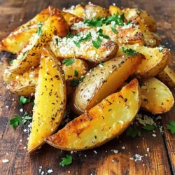 - 4 große Russet-Kartoffeln - 1 Tasse geriebener Parmesan-Käse - 1/4 Tasse Olivenöl - 1 Esslöffel Knoblauchpulver - 1 Esslöffel Zwiebelpulver - 1 Teelöffel geräuchertes Paprikapulver - 1 Teelöffel getrockneter Oregano - Salz und schwarzer Pfeffer nach Geschmack - Frische Petersilie, gehackt Ich liebe, wie einfach dieses Rezept ist. Beginne mit den Hauptzutaten. Die Russet-Kartoffeln sind perfekt. Ihre Stärke macht sie knusprig. Der Parmesan-Käse gibt viel Geschmack. Auch das Olivenöl ist wichtig. Es hilft, alles zusammenzubringen. Die Gewürze sind der Schlüssel. Knoblauchpulver und Zwiebelpulver bringen viel Aroma. Das geräucherte Paprikapulver gibt einen schönen, rauchigen Geschmack. Der Oregano sorgt für eine frische Note. Vergiss nicht, Salz und Pfeffer hinzuzufügen. So schmecken die Kartoffelspalten wirklich gut. Für die Garnierung verwenden wir frische, gehackte Petersilie. Sie macht die Spalten hübsch und frisch. Wenn du alles zusammen hast, bist du bereit für das volle Rezept. Es ist einfach und macht Spaß. Heize deinen Ofen auf 220 °C vor. Dies sorgt für eine schöne Knusprigkeit. Wasche die Kartoffeln sehr gründlich. Du kannst die Schale dranlassen, da sie mehr Geschmack gibt. Schneide jede Kartoffel in Spalten. Achte darauf, dass die Spalten gleichmäßig groß sind. So garen sie gleichmäßig. Nimm eine große Schüssel und gebe das Olivenöl hinein. Füge dann Knoblauchpulver und Zwiebelpulver hinzu. Diese Gewürze sorgen für einen tollen Geschmack. Gib auch das geräucherte Paprikapulver und den Oregano dazu. Vergiss das Salz und den Pfeffer nicht! Mische alles gut. Jetzt kommen die Kartoffelspalten in die Marinade. Wende sie, bis sie gleichmäßig bedeckt sind. Nimm den geriebenen Parmesan-Käse und lege ihn auf einen flachen Teller. Nimm jede Kartoffelspalte und wende sie im Käse. Drücke leicht, damit der Käse gut bleibt. Lege die Spalten auf ein Backblech. Achte darauf, dass sie sich nicht berühren. So werden sie kross. Backe die Kartoffeln für 30-35 Minuten. Wende sie nach der Hälfte der Zeit. Sie sind fertig, wenn sie goldbraun sind. Nach dem Backen lass sie kurz abkühlen. Du kannst sie mit frischer Petersilie garnieren. Für das vollständige Rezept schaue dir das [Full Recipe] an. Um die perfekte Knusprigkeit zu erreichen, schneide die Kartoffeln gleichmäßig. Dünne Spalten werden knuspriger als dicke. Lasse genügend Platz auf dem Blech, damit die Luft zirkulieren kann. Je mehr Platz du lässt, desto besser wird das Ergebnis. Wenn du verschiedene Käsesorten ausprobieren möchtest, ist Cheddar eine gute Wahl. Er hat einen kräftigen Geschmack und schmilzt gut. Pecorino bringt einen salzigen, nussigen Geschmack. Experimentiere mit verschiedenen Käsesorten, um deinen eigenen Geschmack zu finden. Für die Dips empfehle ich Aioli oder einen frischen Joghurtdip. Beide passen hervorragend zu den krossen Kartoffelspalten. Du kannst auch einen scharfen Salsa-Dip probieren, wenn du es würziger magst. Als Beilage eignen sich frische Salate oder gegrilltes Gemüse. Sie ergänzen das Gericht perfekt und sorgen für eine ausgewogene Mahlzeit. {{image_4}} Du kannst das Rezept mit verschiedenen Gewürzen anpassen. Für eine würzige Note füge Chili-Flocken hinzu. Diese bringen etwas Schärfe in die Kartoffelspalten. Du kannst auch italienische Kräuter verwenden, um mehr Geschmack zu erzielen. Basilikum, Thymian oder Rosmarin passen gut zu Parmesan. Experimentiere mit den Gewürzen, um die perfekte Mischung für deinen Geschmack zu finden. Wenn du nach neuen Ideen suchst, probiere Süßkartoffelspalten statt Russet-Kartoffeln. Süßkartoffeln geben einen süßeren Geschmack und sind gesund. Du kannst auch andere Gemüsesorten kombinieren, wie Zucchini oder Karotten. Schneide sie in ähnliche Größen, damit sie gleichmäßig garen. So erhältst du eine bunte Mischung, die jeder liebt. Die Käseschicht kannst du ganz nach Belieben anpassen. Füge zusätzliche Käseschichten hinzu, um mehr Geschmack zu erhalten. Du kannst auch mit veganem Käse experimentieren, wenn du eine pflanzliche Variante suchst. Verschiedene Käsesorten bringen neue Aromen. Probiere Cheddar oder Gouda für einen anderen Geschmack. So machst du die krosse Parmesan Kartoffelspalten noch interessanter. Wenn du noch Kartoffelspalten übrig hast, lagere sie im Kühlschrank. Sie bleiben dort für 2-3 Tage frisch. Um die Knusprigkeit zu bewahren, packe sie gut ein. Verwende dafür ein luftdichtes Behältnis oder Folie. So bleibt die Textur besser erhalten. Möchtest du die Kartoffelspalten für später aufbewahren? Du kannst sie einfrieren! Lass sie zuerst ganz abkühlen. Lege sie dann in einen Gefrierbeutel. Achte darauf, die Luft gut herauszudrücken. So bleiben sie frisch. Zum Wiederaufwärmen, backe sie bei 200 °C, bis sie heiß und knusprig sind. Hast du noch Reste? Es gibt viele Wege, sie zu verwenden! Du kannst die Kartoffelspalten in einen Salat geben oder als Beilage zu einem Sandwich nutzen. Eine andere Idee ist, sie in eine Suppe zu werfen. Sie geben der Suppe tollen Geschmack und eine herzliche Note. Schau dir auch das Full Recipe an, um kreative Ideen zu entdecken! Um deine Kartoffelspalten noch knuspriger zu machen, gibt es einige einfache Tipps. - Lege die geschnittenen Kartoffeln in kaltes Wasser. Das hilft, Stärke zu entfernen und die Feuchtigkeit zu reduzieren. - Trockne die Kartoffeln gründlich mit einem Tuch ab, bevor du sie würzt. - Verwende mehr Olivenöl in der Marinade. Das sorgt für eine bessere Bräunung. - Achte darauf, dass die Spalten beim Backen genug Platz haben. Sie sollten sich nicht berühren, sonst dampfen sie. Ja, du kannst die Kartoffeln im Voraus vorbereiten. - Schneide die Kartoffeln und lege sie in kaltes Wasser. So bleiben sie frisch und verfärben sich nicht. - Du kannst die Spalten auch marinieren und dann im Kühlschrank aufbewahren. - Achte darauf, sie innerhalb von 24 Stunden zu backen, um die beste Frische zu erhalten. Die besten Dips für Krosse Parmesan Kartoffelspalten sind vielfältig. - Ein würziger Aioli passt hervorragend zu den knusprigen Spalten. - Ein cremiger Joghurtdip ist frisch und lecker. - Du kannst auch Ketchup oder Senf verwenden, wenn du es einfach magst. - Für etwas Schärfe sind Salsa oder scharfer Senf großartige Optionen. Dieses Rezept ist vegetarisch, da Parmesan-Käse verwendet wird. - Um es vegan zu machen, kannst du veganen Parmesan verwenden. - Achte darauf, dass alle anderen Zutaten vegan sind. So kannst du das Rezept anpassen. Die Zubereitung der Krosse Parmesan Kartoffelspalten dauert insgesamt etwa 50 Minuten. - Die Vorbereitungszeit beträgt etwa 15 Minuten. - Das Backen im Ofen dauert zwischen 30 und 35 Minuten. - Diese Zeitangaben helfen dir, alles gut zu planen. Zusammenfassend hast du jetzt ein einfaches Rezept für krosse Parmesan-Kartoffelspalten. Wir haben die Hauptzutaten, die Gewürze und die Anleitungen behandelt. Außerdem habe ich dir Tipps für Variationen und die Lagerung gegeben. Du kannst die Spalten nach deinem Geschmack anpassen und sie leicht lagern. Probiere verschiedene Dips aus, um das Gericht zu ergänzen. Viel Spaß beim Kochen und Genießen!