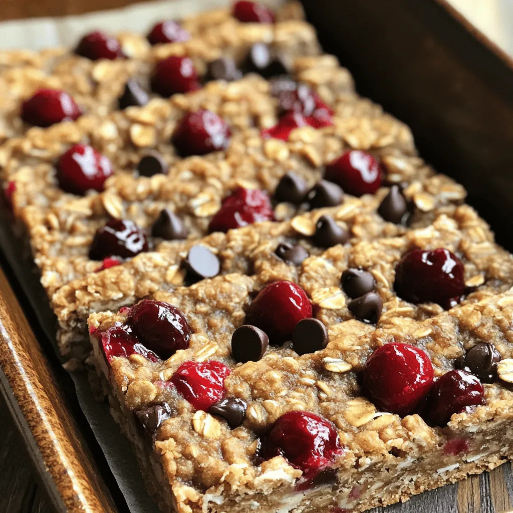 Um köstliche Cherry Oatmeal Protein Bars zu machen, benötigst du: - 1 Tasse Haferflocken - 1/2 Tasse Vanille-Protein-Pulver - 1 Tasse ungesüßtes Apfelmus - 1/2 Tasse Honig oder Ahornsirup - 1 Tasse frische oder gefrorene Kirschen, entsteint und grob gehackt - 1/4 Tasse Mandelbutter (oder Erdnussbutter) - 1/2 Teelöffel Zimt - 1/4 Teelöffel Salz - 1/4 Tasse gehackte Nüsse (optional, wie Mandeln oder Walnüsse) - 1/4 Tasse Zartbitterschokoladenstückchen (optional) Wenn du frische Kirschen auswählst, achte auf diese Punkte: - Wähle Kirschen mit einer tiefen, glänzenden Farbe. - Sie sollten fest und prall sein. - Vermeide Kirschen mit Druckstellen oder Schimmel. - Süße Kirschen sind ideal für den Geschmack. - Du kannst auch gefrorene Kirschen verwenden, wenn frische nicht verfügbar sind. Falls du einige Zutaten nicht hast, hier sind einige Alternativen: - Ersetze Haferflocken durch glutenfreie Haferflocken. - Nutze Schokoladenproteinpulver statt Vanille-Protein-Pulver. - Apfelmus kann durch reife Banane ersetzt werden. - Verwende Erdnussbutter, wenn du keine Mandelbutter hast. - Statt Honig kannst du Agavendicksaft oder ein anderes Süßungsmittel nehmen. Diese Tipps helfen dir, die besten Zutaten für deine Cherry Oatmeal Protein Bars auszuwählen und anzupassen. Wenn du mehr über die Zubereitung erfahren möchtest, schau dir das Full Recipe an. Zuerst heizen Sie den Ofen auf 175°C vor. Nehmen Sie eine 20x20 cm Backform und legen Sie sie mit Backpapier aus. Dies hilft, die Riegel leicht herauszunehmen. Stellen Sie sicher, dass alle Zutaten bereitstehen. Sie brauchen Haferflocken, Proteinpulver, Apfelmus, Honig, Kirschen, Mandelbutter, Zimt, Salz und Nüsse oder Schokolade, wenn Sie möchten. In einer großen Schüssel vermischen Sie die Haferflocken, das Vanille-Protein-Pulver, den Zimt und das Salz. Rühren Sie alles gut durch. Es ist wichtig, dass keine Klumpen bleiben. So werden die Riegel gleichmäßig und lecker. In einer anderen Schüssel geben Sie das Apfelmus, den Honig oder Ahornsirup sowie die Mandelbutter. Schlagen Sie die Mischung gut durch, bis sie glatt ist. Dies sorgt dafür, dass die Riegel süß und feucht werden. Gießen Sie die feuchten Zutaten in die Schüssel mit den trockenen Zutaten. Rühren Sie vorsichtig, bis alles gerade vermischt ist. Übermixen Sie nicht, damit die Riegel nicht zäh werden. Jetzt fügen Sie die gehackten Kirschen und optional die Nüsse und Schokoladenstückchen hinzu. Mischen Sie alles sanft. Verteilen Sie die Mischung gleichmäßig in der Backform und drücken Sie sie fest an. Backen Sie die Riegel 20-25 Minuten. Sie sind fertig, wenn die Ränder goldbraun sind. Lassen Sie die Riegel in der Form etwa 10 Minuten abkühlen. Übertragen Sie sie dann auf ein Gitterrost, um vollständig abzukühlen. Schneiden Sie die Riegel in Stücke und genießen Sie die gesunde Leckerei! Für eine vollständige Anleitung, schauen Sie sich das Rezept an. Um die beste Konsistenz für die Cherry Oatmeal Protein Bars zu erreichen, halte dich an die Zutaten. Verwende frische oder gefrorene Kirschen, die gut gehackt sind. Achte darauf, dass die Mischung nicht zu nass ist. Das Apfelmus sorgt für Feuchtigkeit, während das Proteinpulver die Riegel bindet. Mische die trockenen und feuchten Zutaten nur bis sie verbunden sind. So bleiben die Riegel fest, aber nicht trocken. Ein häufiger Fehler ist das Übermixen der Zutaten. Wenn du zu lange rührst, werden die Riegel zäh. Das Ziel ist eine grobe Mischung. Ein weiterer Fehler ist, die Backzeit nicht zu beachten. Lass die Riegel nicht zu lange im Ofen. Sie sollten goldbraun sein, aber nicht verbrannt. Lass sie nach dem Backen auch nicht zu lange in der Form, da sie sonst zu weich werden. Du kannst den Geschmack der Riegel anpassen. Füge mehr Zimt oder Vanille hinzu, um die Süße zu verstärken. Wenn du es schokoladiger magst, gib mehr Zartbitterschokoladenstückchen hinzu. Nüsse bringen einen zusätzlichen Crunch. Probiere auch andere Früchte wie Himbeeren oder Erdbeeren. Diese Variationen machen die Riegel interessanter und leckerer. Für die vollständige Anleitung und weitere Details, sieh dir das Full Recipe an. {{image_4}} Um eine glutenfreie Version der Cherry Oatmeal Protein Bars zu machen, verwende glutenfreie Haferflocken. Achte darauf, dass die Flocken als glutenfrei gekennzeichnet sind. Diese Flocken sind toll für die Textur. Du kannst auch glutenfreies Proteinpulver wählen. So bleibt der Snack gesund und lecker. Für eine vegane Variante ersetze den Honig durch Agavendicksaft oder Ahornsirup. Statt der Mandelbutter kannst du Erdnussbutter oder eine andere Nussbutter nehmen. Diese Optionen sind pflanzlich und geben dennoch viel Geschmack. So bleibt der Riegel nahrhaft und lecker. Du kannst die Riegel mit vielen gesunden Zutaten anreichern. Füge zum Beispiel Chiasamen oder Leinsamen hinzu. Diese Zutaten bringen Omega-3-Fettsäuren. Auch getrocknete Früchte wie Cranberries oder Aprikosen passen gut dazu. Sie geben zusätzliche Süße und Nährstoffe. Du kannst auch Proteinpulver in verschiedenen Geschmacksrichtungen ausprobieren. So wird dein Snack noch interessanter. Die Cherry Oatmeal Protein Bars bleiben frisch, wenn du sie gut lagerst. Lege die Riegel in einen luftdichten Behälter. So bleiben sie weich und lecker. Im Kühlschrank halten sie bis zu einer Woche. Achte darauf, dass sie nicht mit anderen Lebensmitteln in Kontakt kommen, die Gerüche abgeben. Wenn du mehr Riegel machen möchtest, friere sie ein! Wickele jeden Riegel in Frischhaltefolie. Lege sie dann in einen Gefrierbeutel. So bleiben sie bis zu drei Monate frisch. Zum Essen lass sie einfach bei Raumtemperatur auftauen. Du kannst sie auch kurz in die Mikrowelle legen, um sie warm zu genießen. Die Riegel sind eine tolle Snack-Option. Sie eignen sich gut für den Sport oder als schnelles Frühstück. Achte darauf, sie rechtzeitig zu essen, um den besten Geschmack zu genießen. Wenn du die Riegel nach dem Einfrieren aufwärmst, schmecken sie fast wie frisch gebacken. Die Kalorienzahl hängt von den genauen Zutaten ab. Ein Riegel hat etwa 150 Kalorien. Das variiert, je nach Menge an Nüssen oder Schokolade. Wenn Sie die Zutaten anpassen, kann sich die Zahl ändern. Achten Sie darauf, die Nährwerte zu prüfen, um die richtige Menge zu bekommen. Ja, du kannst die Kirschen durch andere Früchte ersetzen. Äpfel, Bananen oder Heidelbeeren passen gut. Diese Früchte bringen auch ihren eigenen Geschmack und Nährstoffe mit. Achte darauf, die Früchte klein zu schneiden, damit sie gut in den Riegeln verteilt werden. Hochwertige Proteinpulver findest du in Supermärkten, Reformhäusern oder online. Achte auf bekannte Marken, die für ihre Qualität stehen. Lies die Bewertungen, um das beste Produkt zu finden. Du kannst auch lokale Fitnessgeschäfte besuchen, um mehr Auswahl zu haben. In diesem Blogbeitrag haben wir die wichtigsten Zutaten und ihre Auswahl besprochen. Wir haben Schritt für Schritt gezeigt, wie du deinen Kirsch-Haferproteinriegel zubereitest. Zudem gab es Tipps für perfekt gelungene Riegel und deren Varianten. Beachte die Lagerungshinweise, um die Frische zu sichern. Nutze die FAQs, um häufige Fragen zu klären. Experimentiere und finde deine Lieblingsversion. Gesunde Snacks können einfach und köstlich sein. Dein Erfolg in der Küche beginnt jetzt!